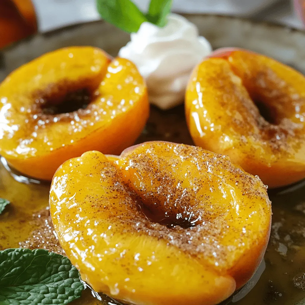 - 4 reife Pfirsiche - 2 Esslöffel brauner Zucker - 1 Teelöffel gemahlener Zimt - 1 Teelöffel Vanilleextrakt - 1 Esslöffel geschmolzene Butter - Eine Prise Salz - Griechischer Joghurt - Vanilleeis Um die perfekten Heißluftfritteusen-Pfirsiche zu machen, brauchst du frische, reife Pfirsiche. Diese geben dir den besten Geschmack. Die Hauptzutaten sind einfach. Du mischst braunen Zucker mit Zimt, um den Pfirsichen einen süßen Kick zu geben. Zusätzlich verwenden wir Vanilleextrakt und Butter. Diese Zutaten machen die Pfirsiche noch besser. Eine Prise Salz bringt die Aromen zusammen. Du kannst die Pfirsiche warm mit griechischem Joghurt oder einer Kugel Vanilleeis servieren. Das gibt einen tollen Kontrast zu den warmen Pfirsichen. Mit diesen einfachen Zutaten kannst du ein schnelles und leckeres Dessert zaubern. Es ist eine großartige Möglichkeit, den Sommer zu genießen! Wenn du das vollständige Rezept sehen möchtest, schau dir die Details an. Zuerst nimmst du die reifen Pfirsiche. Halbiere sie vorsichtig und entferne den Kern. Das ist wichtig, damit sie gleichmäßig garen. Dann schnapp dir etwas geschmolzene Butter. Bestreiche die Schnittflächen der Pfirsiche gleichmäßig. So bekommen sie einen tollen Geschmack. Jetzt wird es süß! In einer kleinen Schüssel mischst du den braunen Zucker, Zimt und eine Prise Salz. Diese Mischung ist der Schlüssel zu den leckeren Aromen. Rühre alles gut zusammen, damit sich die Zutaten verbinden. Lege die Pfirsiche mit der Schnittfläche nach oben in die Heißluftfritteuse. Achte darauf, dass sie nicht übereinander liegen. So garen sie perfekt. Stelle die Temperatur auf 190 °C ein und frittiere sie für 8 bis 10 Minuten. Halte während des Garens einen Blick darauf. Du willst, dass sie zart sind und leicht karamellisiert. Nach dem Garen träufle etwas Vanilleextrakt darüber. Jetzt sind deine Pfirsiche bereit zum Genießen! Du kannst sie warm mit griechischem Joghurt oder Vanilleeis servieren. Für die genauen Mengen und Schritte schaue dir das Full Recipe an. Reife Pfirsiche sind der Schlüssel zu einem großartigen Gericht. Achte auf die Farbe. Sie sollte gelb oder rot sein. Drücke leicht auf die Pfirsiche. Sie müssen weich, aber nicht matschig sein. Wenn du die Pfirsiche zu früh kaufst, lasse sie bei Raumtemperatur reifen. Die besten Pfirsiche für die Heißluftfritteuse haben einen hohen Zuckergehalt. Diese sorgen für einen süßen und saftigen Biss nach dem Garen. Während des Garens in der Heißluftfritteuse ist es wichtig, die Bräunung zu beobachten. Du möchtest eine goldene Farbe, keine dunkle. Die Temperatur sollte bei 190°C (375°F) bleiben. Stelle sicher, dass du die Pfirsiche nicht zu nah beieinander legst. So können sie gleichmäßig garen. Überprüfe die Pfirsiche nach 8 Minuten. Wenn sie zart sind und anfangen zu bräunen, sind sie bereit. Die Präsentation macht dein Gericht besonders. Arrangiere die warmen Pfirsiche auf einem schönen Teller. Du kannst sie mit griechischem Joghurt oder Vanilleeis servieren. Ein Spritzer Honig ist ebenfalls lecker. Frische Minzblätter geben Farbe und Frische. Diese kleinen Details machen einen großen Unterschied. Sie zeigen, dass du dir Mühe gibst. Wenn du Gäste hast, beeindrucken sie deine Kreativität! {{image_4}} Du kannst deinen Pfirsichen zusätzliche Geschmäcker verleihen. Ein Spritzer Honig oder Ahornsirup macht sie süßer. Diese Zutaten geben den Pfirsichen einen schönen Glanz. Nuss-Toppings wie gehackte Mandeln oder Walnüsse bringen einen tollen Crunch. Sie passen gut zu der weichen Textur der Pfirsiche. Wenn du Pfirsiche magst, probiere auch andere Früchte aus. Äpfel oder Birnen sind tolle Alternativen. Sie haben eine ähnliche Textur und werden lecker karamellisiert. Du kannst auch eine Mischung aus Früchten verwenden. Kombiniere Pfirsiche mit Äpfeln für einen fruchtigen Genuss. Für glutenfreie Optionen kannst du braunen Zucker durch Kokoszucker ersetzen. Er hat einen ähnlichen Geschmack, aber weniger Kalorien. Verwende pflanzliche Butter, um dein Rezept vegan zu machen. Diese Änderungen sorgen dafür, dass jeder die Pfirsiche genießen kann. So bleibt der Genuss für alle offen. Um übrig gebliebene Pfirsiche aufzubewahren, lege sie in einen luftdichten Behälter. Stelle den Behälter in den Kühlschrank. So bleiben die Pfirsiche frisch für etwa 2 bis 3 Tage. Achte darauf, dass der Behälter sauber ist, um Bakterien zu vermeiden. Wenn du die Pfirsiche länger aufbewahren möchtest, kann das Einfrieren eine gute Option sein. Das Einfrieren der zubereiteten Pfirsiche ist einfach. Lass die Pfirsiche zuerst auf Raumtemperatur abkühlen. Schneide sie in kleine Stücke oder lasse sie ganz. Lege sie dann auf ein Backblech und friere sie für etwa 1 Stunde ein. Danach kannst du die gefrorenen Pfirsiche in einen luftdichten Beutel oder Behälter umfüllen. So bleiben sie bis zu 6 Monate frisch. Vergiss nicht, das Datum daraufzuschreiben! Die übrig gebliebenen Pfirsiche sind perfekt für Desserts oder Smoothies. Du kannst sie in Joghurt oder Haferflocken mischen. Sie passen auch gut in einen Obstsalat. Wenn du ein schönes Dessert zaubern möchtest, püriere die Pfirsiche. Füge etwas Honig und Zimt hinzu. Das gibt einen tollen Geschmack! Du kannst die pürierten Pfirsiche auch als Soße für Pfannkuchen verwenden. Die Zubereitung von Heißluftfritteusen-Pfirsichen dauert insgesamt etwa 20 Minuten. Die Vorbereitungszeit beträgt etwa 10 Minuten. In dieser Zeit kannst du die Pfirsiche vorbereiten und die Mischung aus Zucker und Zimt anrühren. Das Garen in der Heißluftfritteuse dauert etwa 8 bis 10 Minuten. Halte die Pfirsiche im Auge, damit sie nicht zu braun werden. Ja, du kannst gefrorene Pfirsiche verwenden. Sie sind eine gute Option, wenn frische Pfirsiche nicht verfügbar sind. Achte darauf, die gefrorenen Pfirsiche vorher leicht antauen zu lassen. Das hilft, eine gleichmäßige Garung zu erreichen. Wenn sie zu nass sind, tupfe sie vorsichtig mit einem Tuch ab, um überschüssige Feuchtigkeit zu entfernen. So bleibt die Zimt-Zucker-Mischung besser haften. Warme Pfirsiche sind sehr vielseitig und passen gut zu vielen Beilagen. Hier sind einige Ideen: - Griechischer Joghurt bietet eine cremige Textur und frischen Geschmack. - Vanilleeis ergänzt die Süße der Pfirsiche. - Eine Prise frischer Minze sorgt für einen frischen Kick. - Du kannst sie auch mit Haferflocken oder Nüssen kombinieren für mehr Crunch. Diese Kombinationen machen dein Dessert noch besser und geben dir tolle Geschmackserlebnisse. Um köstliche Pfirsiche in der Heißluftfritteuse zuzubereiten, ist alles recht einfach. Wir haben die Zutaten, die Zubereitung und die besten Serviervorschläge besprochen. Perfekte, reife Pfirsiche, gemischt mit Zimt und Zucker, bringen viel Geschmack. Denken Sie auch an kreative Variationen und Tipps für die Lagerung. Abschließend sind diese Pfirsiche ein toller und gesunder Snack. Probieren Sie verschiedene Toppings aus und genießen Sie Ihr Ergebnis!