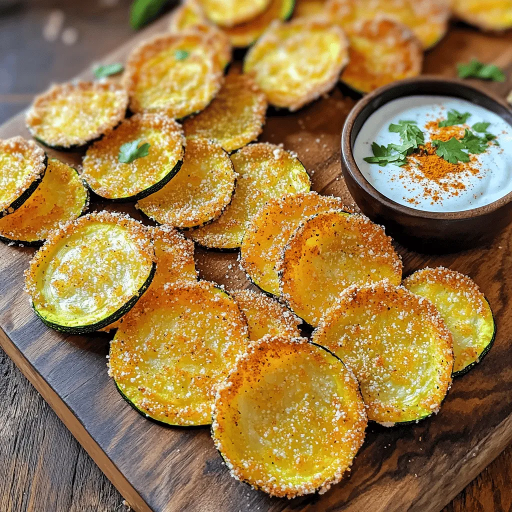 Um die besten Ofen-gebackenen Zucchini-Chips zu machen, benötigst du einige Hauptzutaten. Diese sind einfach zu finden und machen das Rezept lecker. Hier sind die Zutaten: - 2 mittelgroße Zucchini - 1 Tasse Semmelbrösel (Panko für extra Crunch) - 1/2 Tasse geriebener Parmesan-Käse - 2 große Eier - Olivenöl-Spray oder -Tropfen Gewürze machen die Chips spannend und geschmackvoll. Diese Gewürze sind wichtig für das Rezept: - 1 Teelöffel Knoblauchpulver - 1 Teelöffel Zwiebelpulver - 1 Teelöffel Paprika - Salz und Pfeffer nach Geschmack Diese Gewürze geben den Chips den perfekten Geschmack. Du kannst die Menge anpassen, um deinen eigenen Stil zu finden. Möchtest du etwas Neues ausprobieren? Hier sind einige Alternativen, die du verwenden kannst: - Statt Parmesan kannst du einen anderen Käse wählen, wie Cheddar. - Für eine vegane Option lass die Eier weg und benutze eine pflanzliche Milch. - Du kannst auch andere Gemüse ausprobieren, wie Karotten oder Süßkartoffeln. Mit diesen Anpassungen wird jedes Mal eine neue Geschmackserfahrung geboten. Du kannst das volle Rezept für weitere Details und Zubereitungsschritte finden. Bevor wir starten, müssen wir einige wichtige Schritte erledigen. Zuerst heizen wir den Ofen auf 220 °C (425 °F) vor. So sind die Chips gleich schön knusprig. Ich lege ein Backblech mit Backpapier aus. Das hilft, die Chips nicht anzuhaften. Bereiten Sie alle Zutaten vor, damit der Prozess schnell geht. Jetzt kommt der spaßige Teil: die Zucchini schneiden! Nehmen Sie zwei mittelgroße Zucchini. Schneiden Sie sie in dünne Scheiben, etwa 3 mm dick. Dünne Scheiben werden knuspriger. In einer Schüssel mischen wir die Semmelbrösel, den Parmesan, das Knoblauchpulver, das Zwiebelpulver und die Paprika. Fügen Sie Salz und Pfeffer nach Geschmack hinzu. In einer anderen Schüssel schlagen Sie die Eier auf. Tauchen Sie jede Zucchini-Scheibe in die Eier und lassen Sie das überschüssige Ei abtropfen. Dann drücken Sie die Scheibe in die Semmelbröselmischung. Achten Sie darauf, dass die Brösel gut haften. Legen Sie die panierten Scheiben gleichmäßig auf das Backblech. Sprühen Sie die Oberseiten leicht mit Olivenöl. Dies gibt den Chips einen extra Crunch. Nun kommt der wichtigste Schritt: die Zucchini bei 220 °C 20-25 Minuten backen. Wenden Sie die Chips zur Hälfte der Backzeit. So werden sie gleichmäßig goldbraun. Nach dem Backen nehmen Sie die Chips aus dem Ofen und lassen Sie sie kurz abkühlen. Servieren Sie die Chips warm mit einem Dip. Für das beste Ergebnis empfehle ich, die Chips frisch zuzubereiten. Sie schmecken am besten! Um die Zucchini-Chips besonders knusprig zu machen, sind ein paar Tricks nötig. Zuerst ist die Dicke der Zucchini-Scheiben wichtig. Schneiden Sie die Zucchini in dünne Scheiben, etwa 3 mm dick. Dadurch werden sie gleichmäßig und schnell knusprig. Ein weiterer Tipp ist, die Zucchini vor dem Panieren leicht zu salzen. Lassen Sie die gesalzenen Scheiben für etwa 10 Minuten ruhen. Das zieht die Feuchtigkeit heraus und macht die Chips knuspriger. Verwenden Sie auch Panko-Semmelbrösel. Sie sind luftiger und sorgen für einen tollen Crunch. Sprühen Sie die Chips vor dem Backen leicht mit Olivenöl. Das hilft, sie schön goldbraun zu machen. Ein häufiger Fehler ist, die Zucchini-Scheiben zu dick zu schneiden. Dicke Scheiben werden nicht so knusprig. Achten Sie darauf, dass die Scheiben gleichmäßig sind. Ein weiterer Fehler ist, die Chips zu dicht auf dem Blech zu legen. Lassen Sie genug Platz zwischen den Chips. Dadurch kann die Luft zirkulieren und sie werden gleichmäßiger gebacken. Vergessen Sie auch nicht, die Chips zur Hälfte der Backzeit zu wenden. So werden sie auf beiden Seiten schön knusprig. Die besten Zucchini-Chips servieren Sie direkt nach dem Backen. So sind sie frisch und knusprig. Wenn Sie Gäste haben, richten Sie sie auf einem schönen Holzbrett an. Ein einfacher Dip kann das Geschmackserlebnis verbessern. Probieren Sie scharfen Joghurt oder würzige Marinara. Diese Kombination macht die Zucchini-Chips noch leckerer. Für das Rezept und die genauen Schritte schauen Sie sich das [Full Recipe] an. {{image_4}} Es gibt viele Wege, Zucchini-Chips zu würzen. Zum Beispiel, wenn du etwas Schärfe magst, füge Cayennepfeffer hinzu. Für einen italienischen Touch, probiere italienische Gewürze wie Oregano oder Basilikum. Wenn du es süß magst, mische etwas Zimt mit den Semmelbröseln. Experimentiere mit deinen Lieblingstüften, um die perfekte Mischung zu finden. Wenn du eine vegane Version machen möchtest, ersetze die Eier. Du kannst eine Mischung aus Wasser und Maisstärke verwenden. Mische einen Esslöffel Maisstärke mit zwei Esslöffeln Wasser. Diese Mischung hilft, die Brösel an den Zucchini zu halten. So hast du leckere, knusprige Chips ohne tierische Produkte. Zucchini-Chips sind nur der Anfang! Du kannst auch andere Gemüsesorten verwenden. Süßkartoffeln, Karotten oder Rote Bete funktionieren gut. Schneide sie in dünne Scheiben, genau wie die Zucchini. Die gleichen Gewürze und die Zubereitung kannst du verwenden. So bekommst du eine bunte Mischung aus Chips, die alle lieben werden. Spiele mit verschiedenen Farben und Texturen, um deine Snacks interessanter zu machen. Um deine Zucchini-Chips frisch zu halten, lege sie in einen luftdichten Behälter. Du kannst auch ein Papiertuch hineinlegen. Das hilft, die Feuchtigkeit zu absorbieren. Bewahre sie an einem kühlen, trockenen Ort auf. So bleiben sie knusprig und lecker. Im Kühlschrank bleiben die Chips etwa 3-5 Tage frisch. Wenn du sie länger aufbewahren möchtest, kannst du sie einfrieren. In einem gefrierfesten Behälter sind sie bis zu 3 Monate haltbar. Achte darauf, sie gut zu verpacken, um Gefrierbrand zu vermeiden. Um die Chips wieder knusprig zu machen, heize deinen Ofen auf 180 °C (350 °F). Lege die Chips auf ein Backblech und backe sie für etwa 5-10 Minuten. So werden sie warm und angenehm knusprig, fast wie frisch gebacken. Vermeide die Mikrowelle, da sie die Chips weich machen kann. Die Zucchini-Chips müssen insgesamt 20 bis 25 Minuten backen. Wenden Sie die Chips nach der Hälfte der Zeit, also nach 10 bis 12 Minuten. So werden sie gleichmäßig knusprig und goldbraun. Jeder Ofen ist anders. Überwachen Sie die Chips, um sicherzustellen, dass sie nicht verbrennen. Ja, Sie können die Zucchini-Chips frittieren! Erhitzen Sie Öl in einer Pfanne. Frittieren Sie die Chips in kleinen Portionen. Drehen Sie sie oft, damit sie gleichmäßig knusprig werden. Frittieren ist schneller, aber weniger gesund als das Backen. Es hängt von Ihrem Geschmack ab, welche Methode Sie wählen. Zucchini-Chips sind eine gesunde Snack-Option. Sie sind fettarm und kalorienbewusst. Zucchini hat viele Vitamine und Mineralien. Wenn Sie die Chips mit weniger Öl zubereiten, bleibt der Snack leicht. Sie sind eine großartige Alternative zu Kartoffelchips. Genießen Sie sie ohne schlechtes Gewissen! Für das vollständige Rezept, schauen Sie sich die vollständige Anleitung an. Ofen-gebackene Zucchini-Chips sind einfach zuzubereiten. Wir haben die besten Zutaten, die Schritt-für-Schritt-Anleitung und wichtige Tipps behandelt. Du kannst die Chips nach deinem Geschmack anpassen und verschiedene Gemüse ausprobieren. Achte darauf, die Chips richtig zu lagern, damit sie knusprig bleiben. Mit diesen Ratschlägen machst du aus Zucchini leckere Snacks. Viel Spaß beim Ausprobieren und Genießen der gesunden Chips!