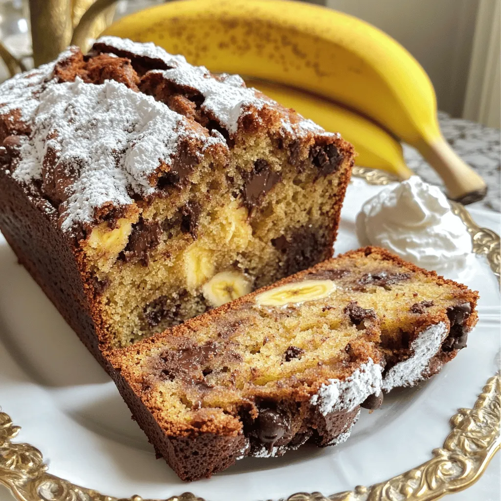 Um ein schmackhaftes Chocolate Chip Banana Bread zu machen, brauchst du folgende Zutaten: - 3 reife Bananen, zerdrückt - 120 g ungesalzene Butter, geschmolzen - 100 g brauner Zucker, leicht gepackt - 50 g Kristalzucker - 2 große Eier, verquirlt - 1 Teelöffel Vanilleextrakt - 1 Teelöffel Backnatron - 1/4 Teelöffel Salz - 1 Teelöffel gemahlener Zimt - 190 g Weizenmehl - 175 g Zartbitter-Schokoladenstückchen - 75 g gehackte Walnüsse (optional) Wähle immer reife Bananen für das beste Ergebnis. Sie sollten braune Flecken haben. Diese Bananen sind süßer und weicher. Wenn du nur grüne Bananen hast, lass sie ein paar Tage reifen. Du kannst auch Bananen im Ofen reifen lassen. Backe sie bei 175 °C für etwa 15 Minuten. Die Schale wird schwarz, und die Banane wird süß und weich. Für dein Bananenbrot wähle Zartbitter-Schokolade. Sie gibt einen tollen Geschmack und passt gut zu den süßen Bananen. Du kannst auch Vollmilchschokolade verwenden, wenn du es süßer magst. Achte darauf, dass die Schokolade in Stücke oder Chips geschnitten ist. So verteilt sie sich besser im Teig. Wenn du magst, probiere auch weiße Schokolade für einen neuen Twist. Heize deinen Ofen auf 175 °C vor. Wähle eine Kastenform von 22x12 cm. Fette die Form gut ein oder lege sie mit Backpapier aus. Dies hilft beim Herausnehmen des Brotes später. Eine gute Vorbereitung ist wichtig. So vermeidest du Klebenbleiben. Nimm drei reife Bananen und zerdrücke sie in einer großen Schüssel. Füge 120 g geschmolzene Butter hinzu. Mische die Zutaten, bis die Mischung glatt ist. Jetzt kommen 100 g brauner Zucker und 50 g Kristalzucker dazu. Rühre alles gut durch. Dann füge zwei verquirlte Eier und einen Teelöffel Vanilleextrakt hinzu. Rühre, bis alles gut vermischt ist. Sei vorsichtig, dass du nicht zu viel rührst. In einer separaten Schüssel vermische einen Teelöffel Backnatron, 1/4 Teelöffel Salz, einen Teelöffel gemahlenen Zimt und 190 g Weizenmehl. Rühre die trockenen Zutaten gut um. Jetzt ist es Zeit, die trockenen Zutaten in die Bananenmischung zu geben. Mische langsam, bis alles gerade vermischt ist. Es ist okay, wenn die Mischung klumpig bleibt. Füge 175 g Zartbitter-Schokoladenstückchen und 75 g gehackte Walnüsse hinzu, falls gewünscht. Mische vorsichtig, bis sie gleichmäßig verteilt sind. Gieße den Teig in die vorbereitete Kastenform. Glätte die Oberseite mit einem Spatel. Jetzt bist du bereit, dein Bananenbrot zu backen! Ein häufiger Fehler ist, zu reife Bananen zu verwenden. Sie sollten braun, aber nicht matschig sein. Messen Sie die Zutaten genau. Zu viel Mehl macht das Brot trocken. Zu wenig Backnatron kann das Brot schwer machen. Rühren Sie den Teig nicht zu lange. Ein klumpiger Teig ist ideal für das Bananenbrot. Die richtige Textur ist weich und feucht. Nutzen Sie reife Bananen, um die Süße zu steigern. Achten Sie darauf, die Butter nicht zu heiß zu schmelzen. Zu heiße Butter kann die Eier kochen. Fügen Sie die Schokoladenstückchen und Nüsse am Ende hinzu. Dadurch bleibt die Textur schön. Die Backzeit ist wichtig für ein gutes Ergebnis. Stellen Sie einen Zahnstocher in die Mitte des Brotes. Wenn der Zahnstocher sauber herauskommt, ist das Brot fertig. Wenn der Teig daran kleben bleibt, backen Sie es noch etwas länger. Überprüfen Sie das Brot nach 60 Minuten. Halten Sie eine Uhr bereit, um die Zeit zu verfolgen. {{image_4}} Wenn Sie eine glutenfreie Option suchen, gibt es viele Möglichkeiten. Ersetzen Sie das Weizenmehl mit einer glutenfreien Mischung. Solche Mischungen sind oft sehr gut für das Backen geeignet. Achten Sie darauf, dass die Mischung Xanthan enthält, damit das Brot nicht bricht. Sie können auch Mandelmehl oder Kokosmehl verwenden. Diese Mehle geben dem Brot eine andere Textur und neuen Geschmack. Nüsse und Trockenfrüchte sind tolle Ergänzungen. Walnüsse passen gut zu Bananenbrot. Sie bringen eine knackige Textur. Mandeln oder Pekannüsse sind ebenfalls schön. Trockenfrüchte wie Rosinen oder getrocknete Aprikosen verleihen Süße. Fügen Sie etwa 75 g Nüsse oder Trockenfrüchte hinzu. Mischen Sie sie sanft unter den Teig, bevor Sie ihn in die Form gießen. Die Schokolade ist der Star in diesem Rezept. Versuchen Sie, verschiedene Schokoladensorten zu nutzen. Zartbitter, Milchschokolade oder sogar weiße Schokolade sind lecker. Für einen besonderen Kick können Sie Gewürze hinzufügen. Muskatnuss oder Ingwer geben einen interessanten Geschmack. Ein Teelöffel Vanille oder Mandelaroma kann auch helfen, den Geschmack zu vertiefen. Experimentieren macht Spaß und bringt neue Aromen ins Spiel. Wenn Sie mehr Ideen suchen, schauen Sie sich das Full Recipe an. Um das Bananenbrot frisch zu halten, lassen Sie es zuerst auskühlen. Wickeln Sie es dann in Frischhaltefolie. Lagern Sie es an einem kühlen, trockenen Ort. So bleibt es weich und lecker. Ein luftdichter Behälter ist auch eine gute Wahl. Vermeiden Sie es, das Brot im Kühlschrank zu lagern, da es austrocknen kann. Wenn Sie das Bananenbrot länger aufbewahren möchten, frieren Sie es ein. Schneiden Sie das Brot in Scheiben. Wickeln Sie jede Scheibe in Frischhaltefolie. Legen Sie die Scheiben dann in einen Gefrierbeutel und drücken Sie die Luft heraus. So bleibt das Brot bis zu drei Monate frisch. Zum Auftauen legen Sie die Scheiben einfach bei Raumtemperatur auf einen Teller. Wenn Sie das Bananenbrot im Kühlschrank aufbewahren, hält es sich etwa eine Woche. Achten Sie darauf, es gut verpackt zu lagern. Überprüfen Sie regelmäßig auf Anzeichen von Schimmel oder Trockenheit. Wenn das Brot trocken wird, können Sie es leicht mit Butter bestreichen, um den Geschmack zu verbessern. Um Bananenbrot feuchter zu machen, verwende sehr reife Bananen. Je reifer die Bananen sind, desto mehr Feuchtigkeit bringen sie mit. Du kannst auch einen Esslöffel Joghurt oder Apfelmus hinzufügen. Diese Zutaten halten das Brot saftig. Achte darauf, das Brot nicht zu lange zu backen. Übermäßiges Backen macht es trocken. Ja, du kannst den Zucker reduzieren. Probiere, den braunen Zucker auf 70 g zu reduzieren. Du kannst auch einen Teil des Zuckers durch Honig oder Ahornsirup ersetzen. Diese Alternativen geben dem Brot eine süße Note, ohne zu viel Zucker zu verwenden. Achte darauf, die Konsistenz der Mischung zu beobachten. Selbstgemachtes Bananenbrot hält sich bei Raumtemperatur etwa 3 bis 4 Tage. Bewahre es in einem luftdichten Behälter auf. Im Kühlschrank bleibt es bis zu einer Woche frisch. Wenn du es länger aufbewahren möchtest, friere es ein. So bleibt es für bis zu 3 Monate genießbar. Bananenbrot ist einfach und lecker. Wir haben die besten Zutaten ausgewählt und mit klarer Anleitung gearbeitet. Sie wissen jetzt, wie man richtig Bananen und Schokolade auswählt. Schritt für Schritt haben Sie gelernt, wie man die Mischung zubereitet. Mit Tipps konnten Sie häufige Fehler vermeiden und die perfekte Textur erreichen. Variationen für jeden Geschmack sind ebenfalls möglich. Sie können Ihr Bananenbrot lagern oder einfrieren. Probieren Sie diese Tipps aus und genießen Sie Ihr selbstgemachtes Bananenbrot!