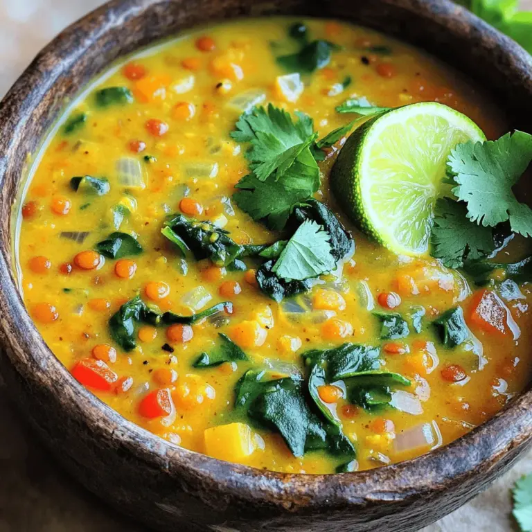 Für meine Kokos-Curry-Linsen-Suppe brauche ich einige einfache, aber schmackhafte Zutaten. Hier ist die Liste: - 1 Tasse rote Linsen, gut abgespült - 1 Dose (13,5 oz) Kokosmilch - 4 Tassen Gemüsebrühe - 1 mittelgroße Zwiebel, gewürfelt - 2 Knoblauchzehen, fein gehackt - 1 Esslöffel frischer Ingwer, gerieben - 2 Esslöffel rote Currypaste - 1 Esslöffel Olivenöl - 1 Teelöffel Kurkumapulver - 1 Teelöffel Kreuzkümmelpulver - 1 Tasse gewürfelte Karotten (etwa 2 mittelgroße Karotten) - 1 rote Paprika, gewürfelt - 2 Tassen frischer Spinat - Salz und Pfeffer nach Geschmack - Frischer Koriander zur Garnitur - Limettenschnitze zum Servieren Ich benutze rote Linsen, weil sie schnell gar sind. Kokosmilch gibt der Suppe eine cremige Textur. Gemüsebrühe sorgt für den herzhaften Geschmack. Die Gewürze bringen das volle Aroma in die Suppe. Rote Currypaste ist der Star. Sie gibt der Suppe eine schöne Schärfe. Kurkumapulver und Kreuzkümmelpulver runden den Geschmack ab. Ingwer und Knoblauch sorgen für eine frische Note. Ich finde, die richtige Mischung macht den Unterschied. Man kann die Gewürze anpassen, je nach Vorliebe. Aber diese Kombination ist einfach perfekt. Frische Beigaben machen die Suppe noch besser. Ich empfehle, frischen Koriander zum Garnieren zu verwenden. Ein Spritzer Limette gibt der Suppe einen tollen Frischekick. Man kann auch frischen Spinat oder andere Kräuter hinzufügen. Die Beigaben bringen Farbe und Geschmack. Sie machen das Gericht lebendiger und ansprechender. Probieren Sie es aus! Für die vollständige Zubereitung, schauen Sie sich das Full Recipe an. Um die Kokos-Curry-Linsen-Suppe gut zuzubereiten, beginne mit der Vorbereitung. Du brauchst: - 1 Tasse rote Linsen, gut abgespült - 1 Dose (13,5 oz) Kokosmilch - 4 Tassen Gemüsebrühe - 1 mittelgroße Zwiebel, gewürfelt - 2 Knoblauchzehen, fein gehackt - 1 Esslöffel frischer Ingwer, gerieben - 2 Esslöffel rote Currypaste - 1 Esslöffel Olivenöl - 1 Teelöffel Kurkumapulver - 1 Teelöffel Kreuzkümmelpulver - 1 Tasse gewürfelte Karotten (etwa 2 mittelgroße Karotten) - 1 rote Paprika, gewürfelt - 2 Tassen frischer Spinat - Salz und Pfeffer nach Geschmack - Frischer Koriander zur Garnitur - Limettenschnitze zum Servieren Sorge dafür, dass alles bereit ist. Das macht das Kochen einfacher und schneller. Erhitze das Olivenöl in einem großen Topf bei mittlerer Hitze. Füge die Zwiebel hinzu und brate sie etwa 5 Minuten lang, bis sie durchsichtig wird. Dann kommen der gehackte Knoblauch und der Ingwer dazu. Brate alles für eine weitere Minute, bis die Aromen freigelassen werden. Jetzt füge die rote Currypaste, das Kurkumapulver und das Kreuzkümmelpulver hinzu. Rühre alles gut um. Lass die Gewürze zwei Minuten weiterkochen. So entfalten sich die Aromen besser. Gieße nun die Gemüsebrühe in den Topf und bringe die Mischung zum Kochen. Sobald die Flüssigkeit kocht, füge die roten Linsen, Karotten und die rote Paprika hinzu. Reduziere die Hitze und lasse die Suppe 20 Minuten lang köcheln. Die Linsen sollten am Ende zart sein. Rühre die Kokosmilch und den frischen Spinat ein. Lass die Suppe für weitere 5 Minuten aufwärmen. Schmecke sie mit Salz und Pfeffer ab. Serviere die Suppe heiß in Schalen. Garniere sie mit frischem Koriander. Ein Limettenschnitz an der Seite bringt einen frischen Kick. Du findest die vollständige Anleitung in der [Full Recipe]. Um die beste Konsistenz für die Kokos-Curry-Linsen-Suppe zu erreichen, beachten Sie einige einfache Punkte. Die roten Linsen zerfallen schnell. Kochen Sie sie nicht zu lange, sonst wird die Suppe breiig. Achten Sie darauf, die Linsen nur 20 Minuten köcheln zu lassen. Wenn Sie eine dickere Suppe möchten, reduzieren Sie die Brühe. Mögen Sie es flüssiger? Fügen Sie mehr Brühe oder Kokosmilch hinzu. Es gibt viele Wege, diese Suppe zu variieren. Fügen Sie zusätzliches Gemüse wie Süßkartoffeln oder Zucchini hinzu. Sie können auch andere Linsensorten verwenden, wie grüne oder schwarze Linsen. Wenn Sie es schärfer mögen, geben Sie mehr Currypaste oder frische Chili hinzu. Experimentieren Sie mit verschiedenen Kräutern. Basilikum oder Petersilie geben frische Aromen. Um den Geschmack zu vertiefen, probieren Sie folgende Tipps. Rösten Sie die Gewürze vor dem Kochen. Das bringt die Aromen besser zur Geltung. Ein Spritzer Limettensaft kurz vor dem Servieren macht die Suppe lebendig. Verwenden Sie frischen Koriander als Garnitur. Das bringt nicht nur Farbe, sondern auch frische Noten. Für mehr Umami können Sie auch etwas Sojasauce hinzufügen. Für das komplette Rezept empfehle ich Ihnen den Abschnitt Full Recipe zu besuchen. {{image_4}} Um Reste Ihrer Kokos-Curry-Linsen-Suppe aufzubewahren, lassen Sie sie zuerst abkühlen. Füllen Sie die Suppe dann in luftdichte Behälter. Lassen Sie etwas Raum für die Ausdehnung beim Einfrieren. Ich empfehle, die Suppe in Portionen zu teilen. So können Sie nur das aufwärmen, was Sie brauchen. Wenn Sie die Suppe wieder aufwärmen, tun Sie dies langsam. Verwenden Sie einen Topf bei mittlerer Hitze. Rühren Sie die Suppe häufig um, damit sie gleichmäßig warm wird. Fügen Sie bei Bedarf etwas Gemüsebrühe oder Wasser hinzu, um die Konsistenz zu verbessern. Sie können auch einen Schuss Kokosmilch hinzufügen, um den Geschmack aufzufrischen. Im Kühlschrank hält sich die Kokos-Curry-Linsen-Suppe bis zu fünf Tage. Achten Sie darauf, die Suppe gut zu verpacken. Im Gefrierschrank kann die Suppe bis zu drei Monate gelagert werden. Denken Sie daran, die Behälter zu beschriften. So wissen Sie immer, was Sie haben. Um die Kokos-Curry-Linsen-Suppe zu ergänzen, sind einige Beilagen ideal: - Reis: Weißer oder brauner Reis passt gut. - Naan-Brot: Weiches Naan ist perfekt zum Dippen. - Quinoa: Diese proteinreiche Option ist nahrhaft und lecker. - Salat: Ein frischer grüner Salat bringt eine schöne Frische. Die Garnitur macht die Suppe noch ansprechender. Hier sind einige Ideen: - Frischer Koriander: Ein Klassiker für die Dekoration. - Limettenschnitze: Sie bringen Frische und einen spritzigen Geschmack. - Chiliflocken: Für eine scharfe Note, wenn Sie es mögen. - Joghurt: Ein Klecks Joghurt bietet eine cremige Ergänzung. Zu dieser herzhaften Suppe passen auch leckere Getränke: - Kokoswasser: Erfrischend und passend zum Gericht. - Eiswasser mit Zitrone: Eine einfache, aber erfrischende Wahl. - Tee: Grüner oder Kräutertee bringt eine angenehme Note. - Weißwein: Ein trockener Wein passt gut zu den Aromen. Probieren Sie diese Vorschläge aus, um Ihre Mahlzeit zu bereichern. So machen Sie die Erfahrung mit der Kokos-Curry-Linsen-Suppe noch schöner. Für das vollständige Rezept schauen Sie bitte auf die [Full Recipe]. Um die Kokos-Curry-Linsen-Suppe vegan zu machen, achte darauf, dass du keine tierischen Produkte verwendest. In diesem Rezept benutzen wir bereits Kokosmilch, die pflanzlich ist. Du kannst sicherstellen, dass die Gemüsebrühe auch vegan ist. Viele Brühen enthalten kein Fleisch oder Tierprodukte. Ansonsten bleibt das Rezept gleich. Ja, du kannst andere Linsensorten verwenden. Rote Linsen sind schnell gar und geben eine schöne Textur. Grüne oder braune Linsen brauchen länger zum Kochen. Sie bleiben fester und verändern die Konsistenz der Suppe. Wenn du andere Linsen wählst, erhöhe die Kochzeit um etwa 10 bis 15 Minuten. Die Suppe hält sich im Kühlschrank etwa 4 bis 5 Tage. Stelle sicher, dass du sie in einem luftdichten Behälter aufbewahrst. Wenn du die Suppe einfrieren möchtest, kannst du dies bis zu 3 Monate tun. Achte darauf, sie in portionsgerechten Behältern einzufrieren. So kannst du sie leicht aufwärmen, wenn du Lust auf eine köstliche Suppe hast. Für das vollständige Rezept, sieh dir die [Full Recipe] an. Diese Kokos-Curry-Linsen-Suppe ist einfach zuzubereiten und sehr nahrhaft. Wir haben die Hauptzutaten und Gewürze besprochen. Auch die perfekten Tipps zur Konsistenz und zum Geschmack haben wir behandelt. Mit guten Lagerungshinweisen bleibt die Suppe lange frisch. Serviervorschläge runden das Gericht ab und machen es vielseitig. Probiere die Suppe aus und entdecke deine Lieblingsvarianten. Ihre Wärme und den reichen Geschmack wirst du lieben.