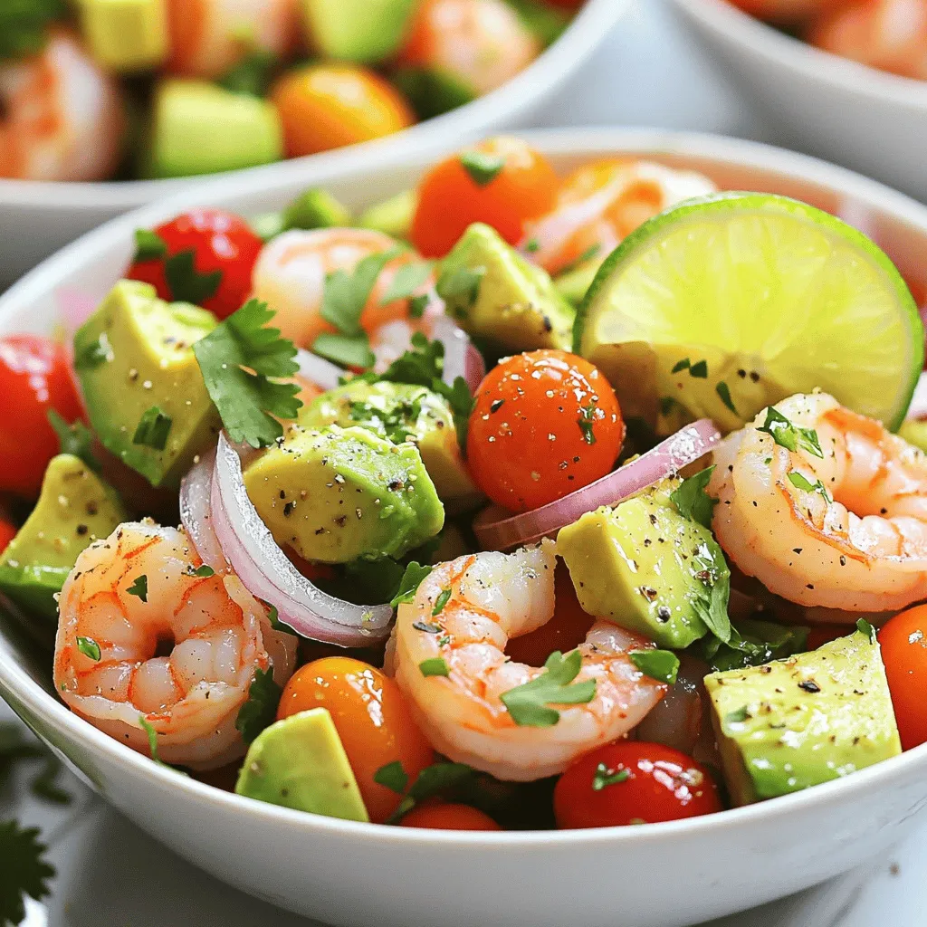 - 450 g Garnelen, geschält und entdarmt - 2 reife Avocados, gewürfelt - 240 g Cherrytomaten, halbiert - 1/2 rote Zwiebel, fein gehackt - 60 g frischer Koriander, gehackt Die Garnelen sind der Hauptbestandteil. Sie sind reich an Protein und geben dem Salat einen tollen Geschmack. Achte darauf, frische Garnelen zu wählen. Sie sollten fest und leicht rosa sein. Avocados bringen eine cremige Textur. Sie sind auch voll von gesunden Fetten. Wähle reife Avocados, die leicht weich sind. Cherrytomaten fügen Süße hinzu. Ihre leuchtende Farbe macht den Salat ansprechend. Rote Zwiebeln geben einen schönen Biss. Sie sind schärfer als andere Zwiebeln, was gut zum Salat passt. Der frische Koriander bringt ein wunderbares Aroma. Er ist ein beliebtes Kraut in vielen Gerichten. Wenn du Koriander nicht magst, kannst du Petersilie verwenden. - 2 Esslöffel Olivenöl - 2 Esslöffel Limettensaft - 1 Teelöffel Knoblauchpulver - Salz und Pfeffer nach Geschmack Das Dressing ist einfach und frisch. Olivenöl sorgt für einen gesunden Fettgehalt. Limettensaft bringt Säure und Frische. Knoblauchpulver fügt einen starken Geschmack hinzu. Du kannst auch frischen Knoblauch verwenden, wenn du magst. Salz und Pfeffer sind wichtig, um das Dressing abzurunden. - Gemüsevariationen - Weitere Proteine Du kannst auch andere Gemüse hinzufügen. Paprika, Gurken oder Radieschen passen gut. Sie bringen mehr Farbe und Crunch. Zusätzliche Proteine wie Hähnchen oder Tofu sind eine gute Idee. Sie machen den Salat sättigender. Experimentiere mit verschiedenen Zutaten, um deinen perfekten Salat zu finden. Diese einfache und gesunde Kombination macht deinen Avocado-Garnelen-Salat besonders. Probiere das Rezept aus dem Link [Full Recipe]. 1. Bringen Sie in einem großen Topf reichlich Wasser zum Kochen. 2. Fügen Sie eine Prise Salz hinzu. 3. Geben Sie die Garnelen ins kochende Wasser. 4. Kochen Sie sie 2-3 Minuten lang, bis sie rosa sind. 5. Gießen Sie die Garnelen ab und lassen Sie sie abkühlen. 1. Nehmen Sie eine kleine Schüssel. 2. Geben Sie Olivenöl, Limettensaft und Knoblauchpulver hinein. 3. Rühren Sie alles gut um, bis es vermischt ist. 4. Probieren Sie das Dressing und fügen Sie nach Belieben Salz und Pfeffer hinzu. 1. Nehmen Sie eine große Schüssel für den Salat. 2. Vermengen Sie vorsichtig die gewürfelten Avocados, halbierten Cherrytomaten, rote Zwiebel und Koriander. 3. Fügen Sie die abgekühlten Garnelen zur Gemüsemischung hinzu. 4. Heben Sie alles vorsichtig unter, um die Avocados nicht zu zerdrücken. 5. Träufeln Sie das Dressing gleichmäßig über die Mischung und vermengen Sie alles. Für die vollständige Anleitung schauen Sie sich das [Full Recipe] an. - Garzeit beachten: Garnelen sind schnell gar. Kochen Sie sie nur 2-3 Minuten. Achten Sie darauf, dass sie rosa werden. Zu langes Kochen macht sie zäh. - Vorbereitungen für mehr Geschmack: Marinieren Sie die Garnelen vor dem Kochen. Verwenden Sie etwas Limettensaft und Gewürze. Das gibt einen tollen Geschmack. - Reife erkennen: Wählen Sie Avocados, die leicht nachgeben, wenn Sie sie drücken. Zu harte Avocados sind noch nicht reif. Zu weiche sind überreif. - Tipps zur Lagerung: Lagern Sie reife Avocados im Kühlschrank. So bleiben sie frisch. Wenn sie noch hart sind, lassen Sie sie bei Raumtemperatur. - Anrichten und Präsentation: Servieren Sie den Salat in schönen Schalen. Ein Limettenviertel und frischer Koriander machen das Gericht bunt. - Beilagen-Ideen: Dieser Salat passt gut zu Tortilla-Chips oder knusprigem Brot. Auch Reis oder Quinoa sind tolle Beilagen. {{image_4}} Du kannst verschiedene Gemüsesorten in deinen Salat einfügen. Probiere zum Beispiel: - Gurken für einen frischen Crunch. - Paprika für mehr Farbe und Süße. - Radieschen für etwas Schärfe. Diese Zutaten bringen Abwechslung und gesunde Nährstoffe. Ergänze deinen Salat mit Nüssen oder Samen. Mandeln oder Walnüsse fügen einen knackigen Biss hinzu. Chiasamen sind ein toller Weg, um Omega-3-Fette zu bekommen. Für das Dressing gibt es viele Möglichkeiten. Du kannst Kräuter-Dressings ausprobieren. Frische Kräuter wie Basilikum oder Dill geben viel Geschmack. Einfach mit Olivenöl und Zitronensaft mischen. Ein Joghurtdressing ist ebenfalls eine gute Wahl. Nutze griechischen Joghurt, um es cremig zu machen. Füge ein wenig Knoblauch und Zitrone hinzu. Das macht den Salat noch frischer und gesünder. Wenn du eine vegane Option suchst, ersetze die Garnelen. Tofu oder Tempeh sind tolle Alternativen. Sie nehmen die Aromen gut auf und bieten Proteine. Du kannst das Gemüse und Dressing wie im Rezept verwenden. Für die Dressings kannst du vegane Optionen wählen. Nutze pflanzliche Joghurts oder einfach eine Mischung aus Olivenöl und Essig. So bleibt der Salat leicht und lecker. Um den gesunden Avocado Shrimp Salad frisch zu halten, lagere ihn im Kühlschrank. Stelle sicher, dass der Salat in einem luftdichten Behälter ist. So bleibt die Frische der Zutaten erhalten. Verwende am besten Glas- oder Kunststoffbehälter mit einem festen Deckel. Diese Behälter helfen, den Geschmack zu bewahren und das Eindringen von Luft zu verhindern. Die Haltbarkeit des Salats ist wichtig. Im Kühlschrank bleibt er etwa zwei Tage frisch. Achte darauf, dass du ihn nicht zu lange stehen lässt, da die Avocados schnell braun werden. Wenn du einige Komponenten getrennt lagern möchtest, kannst du die Garnelen und das Dressing separat aufbewahren. Wenn du die Zutaten gefrieren möchtest, achte darauf, dass die Garnelen vor dem Einfrieren gut abgekühlt sind. Du kannst die Garnelen in einem geeigneten Behälter einfrieren. Die Avocados sollten jedoch nicht gefroren werden, da sie ihre Textur verlieren. Die Frische der Zutaten variiert. Garnelen bleiben im Kühlschrank etwa zwei Tage frisch. Wenn du sie gekocht hast, achte darauf, dass sie gut abgedeckt sind. Ja, du kannst den Salat vorbereiten. Bereite ihn bis zu einem Tag im Voraus vor. Lagere alles in einem luftdichten Behälter. Zu diesem Salat passen frisches Brot oder knusprige Tortilla-Chips. Ein leichter Weißwein oder sprudelndes Wasser ergänzt das Gericht gut. Dieser Artikel hat euch gezeigt, wie man einen frischen Garnelensalat zubereitet. Wir haben die Hauptzutaten, das Dressing und verschiedene Variationen erklärt. Mit einfachen Schritten macht ihr diesen Salat lecker und bunt. Denkt daran, frische Zutaten zu wählen und die Garnelen perfekt zu kochen. Nutzt diese Tipps, um euren Salat zu einem Hit zu machen. Experimentiert mit Rezepten und genießt den Geschmack! Guten Appetit!
