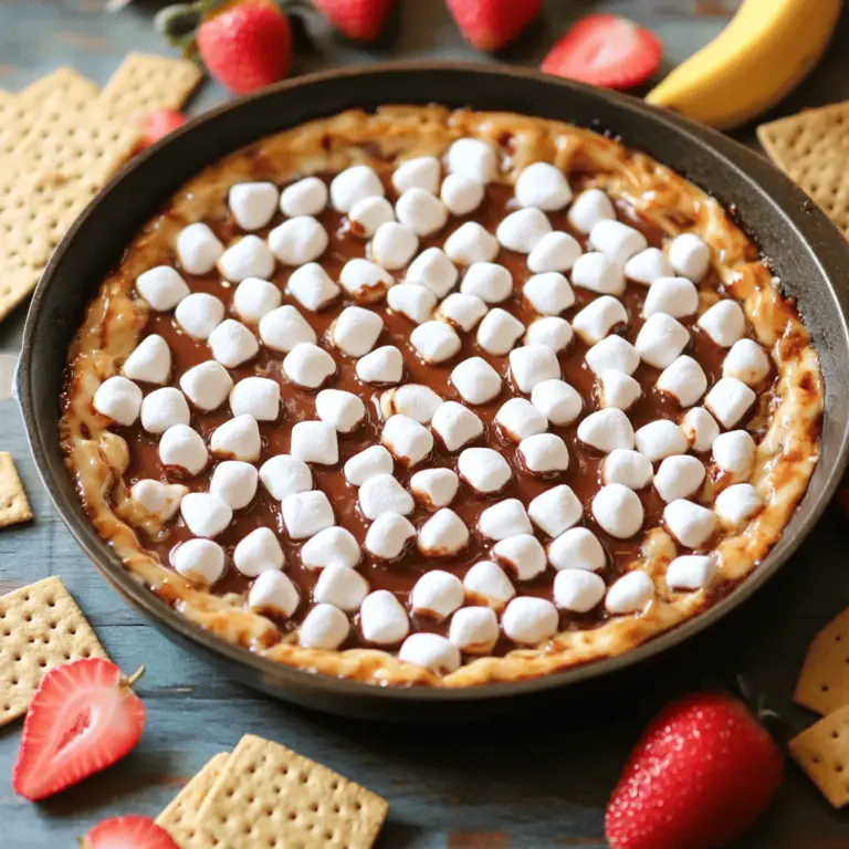 Für diesen köstlichen S'mores Dip brauchen wir einige einfache Zutaten. Hier ist die Liste: - 1 Tasse Schokoladenstückchen (halb-süß oder Milchschokolade) - 1 Tasse Mini-Marshmallows - 1 Esslöffel Kokosnussöl (für eine bessere Schmelzfähigkeit) - 1/2 Teelöffel Vanilleextrakt - Graham-Cracker, zum Servieren - Frische Erdbeeren oder Bananenscheiben, für zusätzliche Fruchtigkeit (optional) Diese Zutaten machen den Dip unwiderstehlich. Du kannst die Schokolade nach deinem Geschmack wählen. Die Wahl der Schokolade ist wichtig. Hochwertige Schokolade gibt dem Dip einen reichen Geschmack. Ich empfehle: - Halb-süße Schokoladenstückchen für einen ausgewogenen Geschmack. - Milchschokolade, wenn du es süßer magst. - Dunkle Schokolade für eine tiefere, intensivere Note. Du kannst auch lokale Marken ausprobieren, die frische Zutaten verwenden. So erhältst du den besten Geschmack. Kokosnussöl hilft der Schokolade zu schmelzen. Wenn du kein Kokosnussöl hast, probiere diese Optionen: - Butter: Sie gibt einen reichhaltigen Geschmack. - Rapsöl: Es hat einen neutralen Geschmack und funktioniert gut. - Olivenöl: Verwende es sparsam für einen einzigartigen Geschmack. Diese Alternativen helfen dir, den Dip genauso lecker zu machen. Bereiten Sie zuerst Ihre Backform vor. Nehmen Sie eine ofenfeste Pfanne oder Auflaufform. Diese sollte nicht zu klein sein. Ein Durchmesser von 20 bis 25 cm ist ideal. Stellen Sie sicher, dass die Form sauber ist. Es ist wichtig, dass die Schokolade gut schmelzen kann. Heizen Sie Ihren Ofen auf 180°C vor. Geben Sie dann die Schokoladenstückchen und das Kokosnussöl in die Form. Rühren Sie beides gut um. Das Kokosnussöl hilft der Schokolade, gleichmäßig zu schmelzen. Stellen Sie die Form für etwa 5 Minuten in den Ofen. Überprüfen Sie die Schokolade nach 5 Minuten. Sie sollte weich, aber nicht verbrannt sein. Rühren Sie die Mischung vorsichtig um. Fügen Sie den Vanilleextrakt hinzu und mischen Sie alles gut. Jetzt ist es Zeit für die Marshmallows. Streuen Sie die Mini-Marshmallows gleichmäßig über die geschmolzene Schokolade. Achten Sie darauf, dass sie gut verteilt sind. Stellen Sie die Form zurück in den Ofen. Backen Sie die Mischung für weitere 3 bis 5 Minuten. Die Marshmallows sollten goldbraun und leicht aufgeplustert sein. Nehmen Sie die Form aus dem Ofen und lassen Sie sie eine Minute abkühlen. Servieren Sie den Dip warm. Um die beste Konsistenz zu erreichen, achte auf die Schokolade. Verwende eine Mischung aus Schokoladenstückchen und Kokosnussöl. Das Öl hilft der Schokolade, glatt und cremig zu werden. Rühre die Schokolade gut um, nachdem du sie geschmolzen hast. Dies sorgt dafür, dass alle Zutaten gut verbunden sind. Wenn du die Marshmallows hinzufügst, achte darauf, dass die Schokolade noch warm ist. So schmelzen die Marshmallows besser. Die Backzeit ist wichtig für das perfekte Ergebnis. Backe die Schokolade nur kurz, etwa fünf Minuten. So schmilzt sie gut, ohne zu verbrennen. Wenn du die Marshmallows hinzufügst, backe sie für drei bis fünf Minuten. Achte darauf, dass sie goldbraun sind. Überwache den Ofen gut, da sie schnell verbrennen können. Die Präsentation macht den Unterschied. Serviere den Dip warm in der Pfanne. Stelle ihn auf einen schönen Tisch oder ein Brett. Lege die Graham-Cracker um die Pfanne. Du kannst frische Erdbeeren oder Bananenscheiben als Dekoration hinzufügen. Diese frischen Früchte sorgen für Farbe und Frische. Für einen besonderen Touch kannst du auch Schokoladensirup darüberträufeln. {{image_4}} S'mores Dip ist sehr anpassbar. Sie können die Schokolade nach Ihrem Geschmack wählen. Zum Beispiel, nutzen Sie dunkle Schokolade für einen intensiveren Geschmack. Weißer Schokolade gibt einen süßen, cremigen Touch. Fügen Sie auch Nüsse oder Karamellsoße hinzu. Das gibt Ihrem Dip einen tollen Twist. Für glutenfreie Optionen, nutzen Sie glutenfreie Graham-Cracker. Diese sind leicht zu finden. Vegane Alternativen sind auch möglich. Verwenden Sie pflanzliche Schokoladenstückchen und vegane Marshmallows. Diese sind immer beliebter und leicht erhältlich. So können alle den Dip genießen, egal welche Diät sie haben. Zusätzliche Toppings machen S'mores Dip noch besser. Probieren Sie frische Früchte wie Erdbeeren oder Bananen. Diese bringen Frische und Farbe. Auch eine Prise Meersalz kann den süßen Geschmack ausgleichen. Nussbutter, wie Erdnussbutter oder Mandelbutter, gibt einen reichen, cremigen Geschmack. Experimentieren Sie mit verschiedenen Toppings und finden Sie Ihre Lieblingskombination! Um Reste von S'mores Dip gut zu lagern, empfehle ich, sie in einen luftdichten Behälter zu geben. Lassen Sie den Dip zuerst auf Zimmertemperatur abkühlen. Decken Sie den Behälter gut ab, damit der Dip frisch bleibt. So vermeiden Sie, dass er austrocknet oder Gerüche aufnimmt. Wenn Sie den Dip wieder aufwärmen möchten, nutzen Sie die Mikrowelle oder den Ofen. Für die Mikrowelle geben Sie den Dip in eine mikrowellengeeignete Schüssel. Erwärmen Sie ihn in 30-Sekunden-Intervallen. Rühren Sie zwischendurch, um eine gleichmäßige Erwärmung zu gewährleisten. Im Ofen sollten Sie den Dip in eine ofenfeste Form umfüllen. Erwärmen Sie ihn bei 180°C für 5 bis 10 Minuten. Achten Sie darauf, ihn nicht zu lange zu backen, damit die Marshmallows nicht verbrennen. Im Kühlschrank bleibt der S'mores Dip etwa 3 bis 5 Tage frisch. Achten Sie darauf, den Behälter gut zu verschließen. Wenn Sie feststellen, dass der Dip trockener wird, können Sie etwas Kokosnussöl hinzufügen, um die Konsistenz zu verbessern. Genießen Sie es, ihn bei festlichen Anlässen oder einfach so zu servieren! Du kannst S'mores Dip im Voraus zubereiten, indem du die Schokolade und das Öl in die Pfanne gibst. Mische alles gut. Dann backe die Mischung für fünf Minuten, bis sie schmilzt. Lass sie abkühlen und decke die Pfanne ab. Wenn du bereit bist, den Dip zu servieren, füge die Mini-Marshmallows hinzu und backe ihn erneut für drei bis fünf Minuten. So bleibt der Dip frisch und lecker. Ja, du kannst die Schokolade variieren! Du kannst dunkle Schokolade, weiße Schokolade oder sogar eine Mischung verwenden. Probiere auch verschiedene Marken aus, um neue Geschmäcker zu entdecken. Das macht deinen S'mores Dip noch spannender. Experimentiere ruhig mit verschiedenen Schokoladensorten. Auf jeden Fall! Du kannst andere Kekse wie Schokoladenkekse oder sogar Brezeln verwenden. Diese sorgen für einen tollen Kontrast. Wenn du es gesünder magst, probiere Apfel- oder Bananenscheiben. Diese Alternativen sind lecker und machen den Dip noch interessanter. Nutze deine Kreativität und finde deinen perfekten Begleiter! Du hast gelernt, wie man einen köstlichen S'mores Dip zubereitet. Wir haben die Zutaten, Tipps und Variationen besprochen. Denken an qualitativ hochwertige Produkte verbessert das Ergebnis. Egal ob du es süßer oder gesünder magst, Anpassungen sind leicht. Lagerung und Servierideen machen das Teilen einfacher. Probiere die Rezepte aus und genieße den kreativen Prozess. Viel Spaß beim Backen und essen!