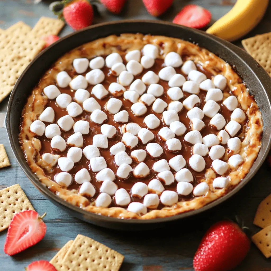 Für diesen köstlichen S'mores Dip brauchen wir einige einfache Zutaten. Hier ist die Liste: - 1 Tasse Schokoladenstückchen (halb-süß oder Milchschokolade) - 1 Tasse Mini-Marshmallows - 1 Esslöffel Kokosnussöl (für eine bessere Schmelzfähigkeit) - 1/2 Teelöffel Vanilleextrakt - Graham-Cracker, zum Servieren - Frische Erdbeeren oder Bananenscheiben, für zusätzliche Fruchtigkeit (optional) Diese Zutaten machen den Dip unwiderstehlich. Du kannst die Schokolade nach deinem Geschmack wählen. Die Wahl der Schokolade ist wichtig. Hochwertige Schokolade gibt dem Dip einen reichen Geschmack. Ich empfehle: - Halb-süße Schokoladenstückchen für einen ausgewogenen Geschmack. - Milchschokolade, wenn du es süßer magst. - Dunkle Schokolade für eine tiefere, intensivere Note. Du kannst auch lokale Marken ausprobieren, die frische Zutaten verwenden. So erhältst du den besten Geschmack. Kokosnussöl hilft der Schokolade zu schmelzen. Wenn du kein Kokosnussöl hast, probiere diese Optionen: - Butter: Sie gibt einen reichhaltigen Geschmack. - Rapsöl: Es hat einen neutralen Geschmack und funktioniert gut. - Olivenöl: Verwende es sparsam für einen einzigartigen Geschmack. Diese Alternativen helfen dir, den Dip genauso lecker zu machen. Bereiten Sie zuerst Ihre Backform vor. Nehmen Sie eine ofenfeste Pfanne oder Auflaufform. Diese sollte nicht zu klein sein. Ein Durchmesser von 20 bis 25 cm ist ideal. Stellen Sie sicher, dass die Form sauber ist. Es ist wichtig, dass die Schokolade gut schmelzen kann. Heizen Sie Ihren Ofen auf 180°C vor. Geben Sie dann die Schokoladenstückchen und das Kokosnussöl in die Form. Rühren Sie beides gut um. Das Kokosnussöl hilft der Schokolade, gleichmäßig zu schmelzen. Stellen Sie die Form für etwa 5 Minuten in den Ofen. Überprüfen Sie die Schokolade nach 5 Minuten. Sie sollte weich, aber nicht verbrannt sein. Rühren Sie die Mischung vorsichtig um. Fügen Sie den Vanilleextrakt hinzu und mischen Sie alles gut. Jetzt ist es Zeit für die Marshmallows. Streuen Sie die Mini-Marshmallows gleichmäßig über die geschmolzene Schokolade. Achten Sie darauf, dass sie gut verteilt sind. Stellen Sie die Form zurück in den Ofen. Backen Sie die Mischung für weitere 3 bis 5 Minuten. Die Marshmallows sollten goldbraun und leicht aufgeplustert sein. Nehmen Sie die Form aus dem Ofen und lassen Sie sie eine Minute abkühlen. Servieren Sie den Dip warm. Um die beste Konsistenz zu erreichen, achte auf die Schokolade. Verwende eine Mischung aus Schokoladenstückchen und Kokosnussöl. Das Öl hilft der Schokolade, glatt und cremig zu werden. Rühre die Schokolade gut um, nachdem du sie geschmolzen hast. Dies sorgt dafür, dass alle Zutaten gut verbunden sind. Wenn du die Marshmallows hinzufügst, achte darauf, dass die Schokolade noch warm ist. So schmelzen die Marshmallows besser. Die Backzeit ist wichtig für das perfekte Ergebnis. Backe die Schokolade nur kurz, etwa fünf Minuten. So schmilzt sie gut, ohne zu verbrennen. Wenn du die Marshmallows hinzufügst, backe sie für drei bis fünf Minuten. Achte darauf, dass sie goldbraun sind. Überwache den Ofen gut, da sie schnell verbrennen können. Die Präsentation macht den Unterschied. Serviere den Dip warm in der Pfanne. Stelle ihn auf einen schönen Tisch oder ein Brett. Lege die Graham-Cracker um die Pfanne. Du kannst frische Erdbeeren oder Bananenscheiben als Dekoration hinzufügen. Diese frischen Früchte sorgen für Farbe und Frische. Für einen besonderen Touch kannst du auch Schokoladensirup darüberträufeln. {{image_4}} S'mores Dip ist sehr anpassbar. Sie können die Schokolade nach Ihrem Geschmack wählen. Zum Beispiel, nutzen Sie dunkle Schokolade für einen intensiveren Geschmack. Weißer Schokolade gibt einen süßen, cremigen Touch. Fügen Sie auch Nüsse oder Karamellsoße hinzu. Das gibt Ihrem Dip einen tollen Twist. Für glutenfreie Optionen, nutzen Sie glutenfreie Graham-Cracker. Diese sind leicht zu finden. Vegane Alternativen sind auch möglich. Verwenden Sie pflanzliche Schokoladenstückchen und vegane Marshmallows. Diese sind immer beliebter und leicht erhältlich. So können alle den Dip genießen, egal welche Diät sie haben. Zusätzliche Toppings machen S'mores Dip noch besser. Probieren Sie frische Früchte wie Erdbeeren oder Bananen. Diese bringen Frische und Farbe. Auch eine Prise Meersalz kann den süßen Geschmack ausgleichen. Nussbutter, wie Erdnussbutter oder Mandelbutter, gibt einen reichen, cremigen Geschmack. Experimentieren Sie mit verschiedenen Toppings und finden Sie Ihre Lieblingskombination! Um Reste von S'mores Dip gut zu lagern, empfehle ich, sie in einen luftdichten Behälter zu geben. Lassen Sie den Dip zuerst auf Zimmertemperatur abkühlen. Decken Sie den Behälter gut ab, damit der Dip frisch bleibt. So vermeiden Sie, dass er austrocknet oder Gerüche aufnimmt. Wenn Sie den Dip wieder aufwärmen möchten, nutzen Sie die Mikrowelle oder den Ofen. Für die Mikrowelle geben Sie den Dip in eine mikrowellengeeignete Schüssel. Erwärmen Sie ihn in 30-Sekunden-Intervallen. Rühren Sie zwischendurch, um eine gleichmäßige Erwärmung zu gewährleisten. Im Ofen sollten Sie den Dip in eine ofenfeste Form umfüllen. Erwärmen Sie ihn bei 180°C für 5 bis 10 Minuten. Achten Sie darauf, ihn nicht zu lange zu backen, damit die Marshmallows nicht verbrennen. Im Kühlschrank bleibt der S'mores Dip etwa 3 bis 5 Tage frisch. Achten Sie darauf, den Behälter gut zu verschließen. Wenn Sie feststellen, dass der Dip trockener wird, können Sie etwas Kokosnussöl hinzufügen, um die Konsistenz zu verbessern. Genießen Sie es, ihn bei festlichen Anlässen oder einfach so zu servieren! Du kannst S'mores Dip im Voraus zubereiten, indem du die Schokolade und das Öl in die Pfanne gibst. Mische alles gut. Dann backe die Mischung für fünf Minuten, bis sie schmilzt. Lass sie abkühlen und decke die Pfanne ab. Wenn du bereit bist, den Dip zu servieren, füge die Mini-Marshmallows hinzu und backe ihn erneut für drei bis fünf Minuten. So bleibt der Dip frisch und lecker. Ja, du kannst die Schokolade variieren! Du kannst dunkle Schokolade, weiße Schokolade oder sogar eine Mischung verwenden. Probiere auch verschiedene Marken aus, um neue Geschmäcker zu entdecken. Das macht deinen S'mores Dip noch spannender. Experimentiere ruhig mit verschiedenen Schokoladensorten. Auf jeden Fall! Du kannst andere Kekse wie Schokoladenkekse oder sogar Brezeln verwenden. Diese sorgen für einen tollen Kontrast. Wenn du es gesünder magst, probiere Apfel- oder Bananenscheiben. Diese Alternativen sind lecker und machen den Dip noch interessanter. Nutze deine Kreativität und finde deinen perfekten Begleiter! Du hast gelernt, wie man einen köstlichen S'mores Dip zubereitet. Wir haben die Zutaten, Tipps und Variationen besprochen. Denken an qualitativ hochwertige Produkte verbessert das Ergebnis. Egal ob du es süßer oder gesünder magst, Anpassungen sind leicht. Lagerung und Servierideen machen das Teilen einfacher. Probiere die Rezepte aus und genieße den kreativen Prozess. Viel Spaß beim Backen und essen!