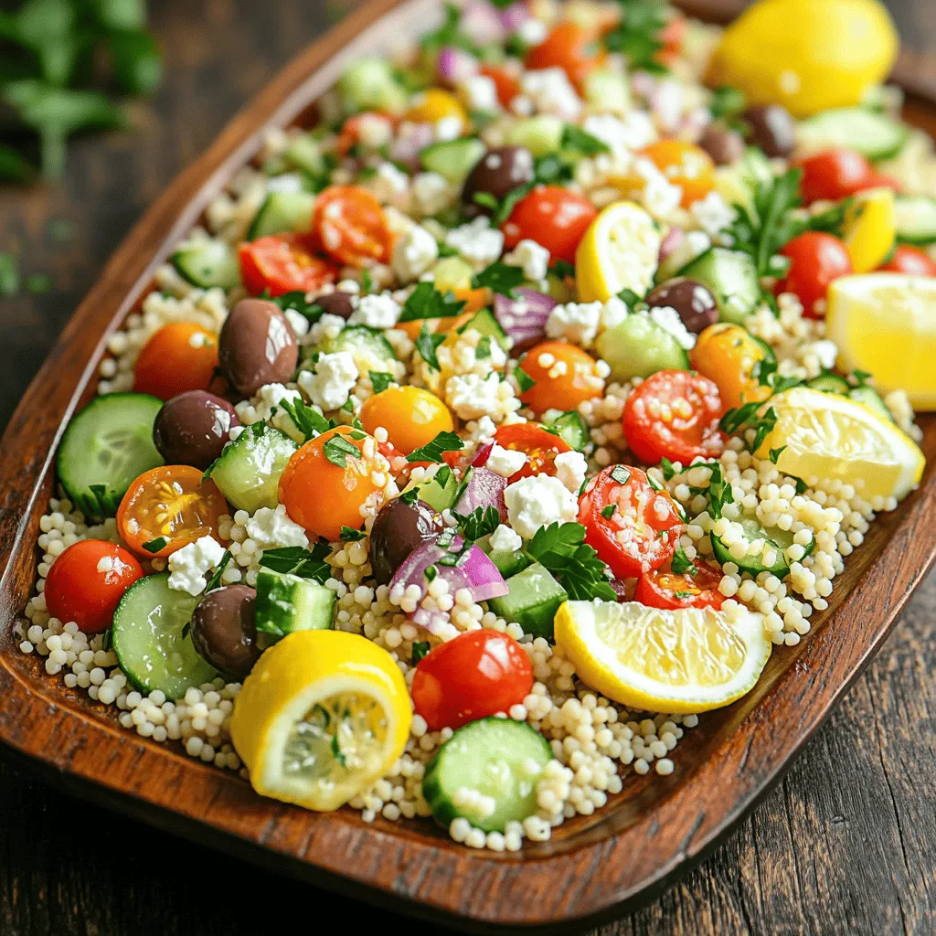 Für diesen Couscous-Salat brauche ich einige einfache Zutaten. Diese Hauptzutaten sind frisch und lecker. Hier ist die Liste: - 1 Tasse Couscous - 1 1/4 Tassen Gemüsebrühe - 1 Tasse Kirschtomaten, halbiert - 1 Gurke, gewürfelt - 1/2 rote Zwiebel, fein gehackt - 1/2 Tasse Kalamata-Oliven, entsteint und in Scheiben geschnitten - 1/2 Tasse Fetakäse, zerbröselt - 1/4 Tasse frische Petersilie, gehackt - 1/4 Tasse frische Minze, gehackt Diese Zutaten machen den Salat bunt und gesund. Couscous ist die Basis. Er hat eine feine Textur und nimmt Aromen gut auf. Gemüse bringt Frische und Farbe. Das Dressing ist einfach, aber entscheidend. Ich benutze: - 3 Esslöffel Olivenöl - 2 Esslöffel Zitronensaft - Salz und Pfeffer nach Geschmack Diese Gewürze bringen den Geschmack hervor. Das Olivenöl gibt einen reichhaltigen Geschmack. Zitronensaft sorgt für Frische. Salz und Pfeffer runden alles ab. Ich liebe, frische und saisonale Zutaten zu verwenden. Diese Zutaten bringen den besten Geschmack. Kirschtomaten sind süß und saftig. Gurken sind knackig und kühl. Frische Kräuter wie Minze und Petersilie geben ein tolles Aroma. Du kannst auch andere frische Zutaten ausprobieren. Zum Beispiel Paprika oder Zucchini. Sie passen gut zu diesem Salat. Der mediterrane Couscous-Salat ist einfach und lecker. Für das vollständige Rezept schaue in die [Full Recipe]. Um den Couscous richtig zuzubereiten, bringe zuerst die Gemüsebrühe in einem Topf zum Kochen. Sobald sie kocht, nimm den Topf vom Herd. Füge dann den Couscous hinzu und rühre gut um. Decke den Topf ab und lasse den Couscous etwa fünf Minuten quellen. Nach dieser Zeit ist der Couscous weich und hat die Flüssigkeit aufgenommen. Lockere ihn mit einer Gabel auf und lasse ihn abkühlen. Jetzt kommt der spannende Teil! Nimm die Kirschtomaten und halbiere sie. Würfle die Gurke und hacke die rote Zwiebel fein. Frische Kräuter sind wichtig, also hacke auch die Petersilie und Minze. Alle diese Zutaten sind wichtig für den Geschmack und die Frische des Salats. Lege sie beiseite, während du die nächsten Schritte machst. In einer großen Schüssel vermische den abgekühlten Couscous mit dem geschnittenen Gemüse. Füge die Kalamata-Oliven und den zerbröselten Fetakäse hinzu. Das gibt dem Salat eine köstliche Note! Jetzt ist es Zeit für das Dressing. In einer kleinen Schüssel vermenge das Olivenöl, den Zitronensaft, Salz und Pfeffer. Rühre alles gut um, bis die Zutaten gut kombiniert sind. Gieße das Dressing über den Couscous-Salat und mische alles gut. So stellt sich sicher, dass jede Zutat den vollen Geschmack hat. Für die vollständige Anleitung, schau dir das Full Recipe an. Um den Couscous-Salat perfekt zu machen, achte auf die Kochzeit. Lass den Couscous nur fünf Minuten quellen. Zu langes Quellen macht ihn matschig. Nutze Gemüsebrühe für mehr Geschmack. Füge frische Kräuter wie Petersilie und Minze hinzu. Diese geben einen tollen Kick. Mische das Dressing gut, damit jeder Biss lecker ist. Ein häufiger Fehler ist, den Couscous nicht richtig aufzulockern. Nach dem Quellen benutze eine Gabel. Das verhindert Klumpen. Achte darauf, die Oliven und den Feta nicht zu klein zu schneiden. Zu kleine Stücke verlieren ihren Geschmack. Schmecke das Dressing gut ab. Manchmal braucht es mehr Salz oder Zitronensaft. Probiere es einfach aus. Dieser Salat ist perfekt für Meal Prep. Bereite ihn am Sonntag vor und genieße ihn die ganze Woche. Er hält sich gut im Kühlschrank. Mach mehrere Portionen und teile sie in Behälter auf. So hast du immer eine gesunde Mahlzeit. Du kannst auch verschiedene Gemüsevarianten probieren. Das hält den Salat spannend und frisch. Für das vollständige Rezept, schau nach dem Abschnitt mit dem Titel Full Recipe. {{image_4}} Du kannst deinem mediterranen Couscous-Salat viele neue Aromen geben. Probiere zum Beispiel hinzugefügte Paprika oder Zucchini. Auch Kichererbsen sind eine tolle Ergänzung. Sie machen den Salat noch nährstoffreicher. Wenn du es würziger magst, füge scharfe Peperoni hinzu. Möchtest du mehr Crunch? Dann sind geröstete Nüsse oder Samen perfekt. Sie fügen Textur und Geschmack hinzu. Für vegetarische oder vegane Varianten kannst du den Feta durch eine pflanzliche Alternative ersetzen. Es gibt viele vegane Käseprodukte. Diese sind oft aus Nüssen oder Soja gemacht. Wenn du auf Eier verzichtest, ist das kein Problem. Der Couscous-Salat bleibt auch ohne tierische Produkte lecker. Achte darauf, frische Kräuter zu nutzen. Sie bringen viel Geschmack. Das Dressing ist der Schlüssel zu deinem Salat. Du kannst es leicht anpassen. Anstelle von Olivenöl kannst du Avocadoöl verwenden. Es hat einen milden Geschmack. Für mehr Frische nutze Limettensaft statt Zitronensaft. Wenn du es süßer magst, füge etwas Honig oder Agavendicksaft hinzu. Ein Spritzer Balsamico-Essig kann dem Dressing auch Tiefe geben. So wird dein Salat immer wieder neu. Der [Full Recipe] ist eine großartige Basis dafür. Bewahren Sie Ihren mediterranen Couscous-Salat im Kühlschrank auf. Nutzen Sie einen luftdichten Behälter. So bleibt der Salat frisch. Er hält sich bis zu drei Tage. Vor dem Servieren einfach gut umrühren. Einfrieren ist nicht ideal für diesen Salat. Der Couscous und das Gemüse verlieren ihre Textur. Wenn Sie trotzdem einfrieren möchten, lagern Sie ihn in einem luftdichten Behälter. Er hält sich bis zu einem Monat. Lassen Sie ihn vor dem Verzehr im Kühlschrank auftauen. Die Frische hängt von den Zutaten ab. Frisches Gemüse hält den Salat knackig. Überprüfen Sie die Zutaten vor dem Essen. Wenn der Salat seltsam riecht oder aussieht, entsorgen Sie ihn. Für den besten Geschmack genießen Sie den Salat frisch, direkt nach der Zubereitung. Folgen Sie dem Full Recipe für optimale Ergebnisse. Der Couscous-Salat hält sich gut im Kühlschrank. Sie können ihn bis zu drei Tage aufbewahren. Es ist wichtig, ihn in einem luftdichten Behälter zu lagern. So bleibt er frisch und lecker. Nach ein paar Tagen kann der Geschmack jedoch nachlassen. Wenn Sie ihn länger aufbewahren möchten, frieren Sie ihn ein. So bleibt der Couscous-Salat bis zu drei Monate haltbar. Ja, Sie können Quinoa verwenden, wenn Sie eine glutenfreie Option suchen. Quinoa hat eine andere Textur, ist aber nahrhaft und lecker. Kochen Sie die Quinoa einfach in der gleichen Menge Gemüsebrühe. Es gibt dem Salat einen nussigen Geschmack. Denken Sie daran, die Quinoa vor dem Hinzufügen gut abzukühlen. Das sorgt für den besten Genuss. Der mediterrane Couscous-Salat passt hervorragend zu verschiedenen Gerichten. Gegrilltes Hähnchen oder Fisch ergänzt den frischen Geschmack. Auch gebratenes Gemüse ist eine tolle Ergänzung. Wenn Sie einen Snack suchen, servieren Sie ihn mit Pita-Brot und Hummus. Diese Kombination macht Ihr Essen noch bunter und leckerer. Für das vollständige Rezept schauen Sie sich die [Full Recipe] an. Mediterraner Couscous-Salat ist einfach und lecker. Die frischen Zutaten machen ihn nahrhaft und bunt. In diesem Blogpost haben wir die wichtigsten Zutaten, die Zubereitung und hilfreiche Tipps besprochen. Variationen bringen neuen Schwung in das Gericht. Die Lagerung ist wichtig, um die Frische zu bewahren. Mit den richtigen Tipps und Tricks kannst du deinen Salat perfekt zubereiten. Experimentiere mit Zutaten und genieße die Vielfalt! Nutze die Informationen, um deine eigenen Kreationen zu gestalten. Guten Appetit!