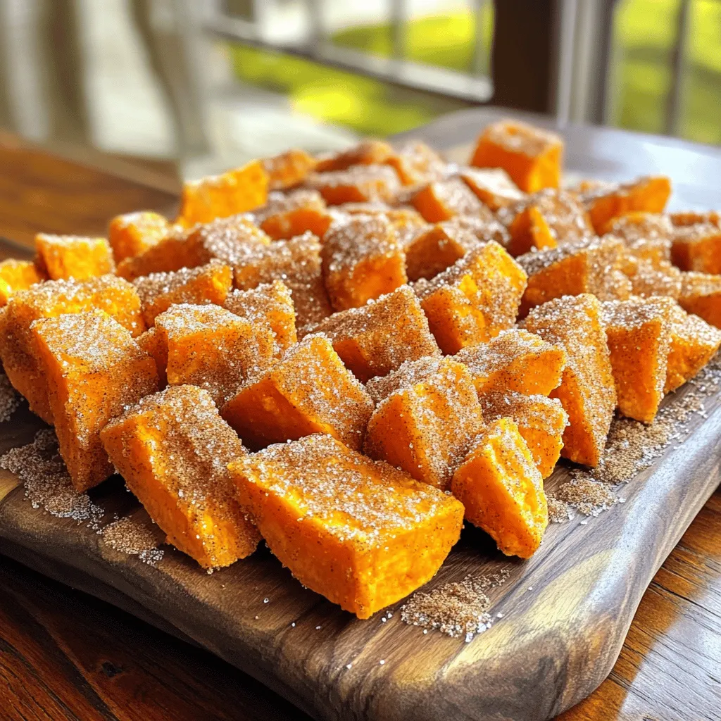 - 2 große Süßkartoffeln - 2 Esslöffel Olivenöl - 2 Esslöffel Zucker - 1 Teelöffel gemahlener Zimt - 1/2 Teelöffel Salz - Optional: 1 Esslöffel Maisstärke Um die besten Cinnamon Sugar Sweet Potato Fries zu machen, brauche ich frische Süßkartoffeln. Diese knusprigen Pommes sind süß und herzhaft zugleich. Ich schäle die Süßkartoffeln und schneide sie in dünne, gleichmäßige Streifen. Das sorgt für eine gleichmäßige Garung. Olivenöl ist wichtig, um den Pommes einen schönen Glanz zu geben. Ich gebe das Olivenöl in eine große Schüssel und füge die Süßkartoffeln hinzu. Es ist wichtig, die Pommes gut zu vermengen, damit sie gleichmäßig mit Öl bedeckt sind. Der Zucker und der Zimt bringen die Süßkartoffeln zum Leuchten. Ich mische beides in einer kleinen Schüssel. Das Salz verstärkt den Geschmack. Wenn ich die Pommes besonders knusprig mag, füge ich etwas Maisstärke hinzu. Diese Zutat ist optional, aber sehr empfehlenswert. Mit diesen Zutaten beginnt mein Abenteuer in der Küche. Ich bin bereit, die Süßkartoffelpommes zu backen. Das Rezept ist einfach und macht viel Spaß. Wer möchte nicht knusprige, süße Pommes genießen? Zuerst schäle die Süßkartoffeln. Schneide sie dann in dünne Pommes. Dünne Pommes werden knuspriger. Heiz den Ofen auf 220°C vor. Ein heißer Ofen hilft beim Backen. Nimm eine große Schüssel und gib die Pommes hinein. Träufle das Olivenöl über die Pommes. Mische sie gut, damit alle Pommes gleichmäßig mit Öl bedeckt sind. In einer kleinen Schüssel vermenge Zucker, Zimt und Salz. Wenn du Maisstärke verwendest, füge sie jetzt hinzu. Streue die Zimt-Zucker-Mischung über die Pommes. Mische alles gut, bis die Pommes rundum bedeckt sind. Verteile die Pommes auf einem Backblech. Achte darauf, dass sie in einer einzigen Schicht liegen. So garen sie gleichmäßig. Backe die Pommes 25 bis 30 Minuten. Wende sie nach der Hälfte der Backzeit. So werden sie goldbraun und knusprig. Nach dem Backen kurz abkühlen lassen, bevor du sie servierst. Du kannst noch mehr Zimt-Zucker darüber streuen, wenn du magst. Um die Süßkartoffelpommes knusprig zu bekommen, empfehle ich, Maisstärke zu nutzen. Diese Stärke hilft, die Feuchtigkeit zu reduzieren und sorgt für einen tollen Crunch. Wenn du sie hinzufügst, vermische sie gut mit den Süßkartoffeln. Zudem ist es wichtig, die Pommes gleichmäßig auf dem Blech zu verteilen. Lege sie in einer einzigen Schicht aus. So garen sie gleichmäßig und werden schön knusprig. Wenn sie sich überlappen, können sie weich werden. Garnieren Sie die Pommes mit frischen Kräutern, wie Petersilie. Das gibt Farbe und einen frischen Geschmack. Du kannst auch Dips und Soßen anbieten. Sour Cream oder Joghurt passen gut dazu. Auch eine süße Dip-Sauce aus Honig oder Ahornsirup ist eine tolle Idee. Wenn du Zucker reduzieren möchtest, versuche Zuckerersatzstoffe wie Stevia oder Erythrit. Diese Optionen haben weniger Kalorien und eignen sich gut für Diäten. Für Öl kannst du auch Sprühöl verwenden. So sparst du Kalorien und Fett. Du kannst auch Kokosöl oder Avocadoöl verwenden, um zusätzlichen Geschmack hinzuzufügen. Für das vollständige Rezept, schau dir den Abschnitt "Full Recipe" an. {{image_4}} Für mehr Geschmack können Sie verschiedene Gewürze verwenden. - Paprika und Knoblauch: Mischen Sie Paprikapulver mit Knoblauchpulver. Diese Mischung gibt den Pommes eine herzhafte Note. - Schokoladen-Zimt-Variante: Kombinieren Sie Kakaopulver mit Zimt. Diese süße Mischung bringt einen neuen Twist. Süßkartoffeln sind nicht die einzige Wahl. Probieren Sie auch andere Gemüse. - Karotten oder Kürbis: Schneiden Sie Karotten oder Kürbis in Pommesform. Sie sind ebenfalls lecker und gesund. - Rote Beete: Rote Beete gibt den Pommes eine schöne Farbe und einen süßen Geschmack. Diese Pommes sind sehr vielseitig. Sie passen zu vielen Gerichten. - Als Snack oder Beilage: Genießen Sie die Pommes als Snack oder als Beilage zu Ihrem Essen. - Kombination mit Hauptgerichten: Sie passen gut zu Fleischgerichten oder vegetarischen Optionen. Für das vollständige Rezept schauen Sie sich die [Full Recipe] an. Wie lange halten die Pommes? Diese Zimt-Zucker Süßkartoffelpommes bleiben im Kühlschrank etwa 3 Tage frisch. Um die beste Qualität zu sichern, lagere sie in einem luftdichten Behälter. So bleiben sie knusprig und lecker. Anleitung zum Einfrieren: Du kannst die Pommes auch einfrieren. Lass sie zuerst vollständig abkühlen. Lege sie dann in eine einzelne Schicht auf ein Backblech und friere sie für etwa 1-2 Stunden ein. Danach kannst du die gefrorenen Pommes in einen Gefrierbeutel umfüllen. So hast du sie immer griffbereit. Aufwärmtipps: Um die Pommes wieder aufzufrischen, heize deinen Ofen auf 200°C vor. Lege die gefrorenen Pommes auf ein Backblech und backe sie für etwa 15-20 Minuten, bis sie wieder knusprig sind. Den perfekten Knusprigkeitserhalt: Wenn du die Pommes wieder aufwärmst, stelle sicher, dass du sie im Ofen machst. Die Mikrowelle macht sie weich. Um die Knusprigkeit zu bewahren, backe sie bei hoher Hitze. So schmecken sie fast wie frisch zubereitet! - Schritt-für-Schritt-Anleitung Um Cinnamon Sugar Sweet Potato Fries zu machen, folgen Sie diesen Schritten: 1. Ofen vorheizen: Heizen Sie den Ofen auf 220°C (425°F) vor. 2. Süßkartoffeln vorbereiten: Schälen Sie zwei große Süßkartoffeln und schneiden Sie sie in dünne Pommes. 3. Öl hinzufügen: Geben Sie die Pommes in eine große Schüssel. Träufeln Sie zwei Esslöffel Olivenöl darüber und mischen Sie gut. 4. Zimt-Zucker-Mischung: Mischen Sie in einer kleinen Schüssel zwei Esslöffel Zucker, einen Teelöffel Zimt und einen halben Teelöffel Salz. 5. Pommes würzen: Streuen Sie die Zimt-Zucker-Mischung über die Pommes. Mischen Sie alles gut durch, bis die Pommes gleichmäßig bedeckt sind. 6. Backen: Legen Sie die Pommes in einer einzigen Schicht auf ein Backblech. Backen Sie sie 25-30 Minuten und wenden Sie sie nach der Hälfte. 7. Servieren: Nach dem Backen kurz abkühlen lassen und optional mehr Zimt-Zucker darüberstreuen. - Anpassungen für Diäten Ja, Sie können das Rezept anpassen. Hier sind einige Tipps: - Zuckerersatz: Verwenden Sie einen Zuckerersatz, um den Zuckergehalt zu senken. - Öl-Alternativen: Ersetzen Sie Olivenöl durch Kokosöl oder eine Ölmischung. - Maisstärke: Lassen Sie die Maisstärke weg, wenn Sie eine glutenfreie Option suchen. - Haltbarkeit und Lagerung Diese Pommes halten im Kühlschrank etwa 3-5 Tage. Um sie frisch zu halten: - Luftdicht lagern: Bewahren Sie die Pommes in einem luftdichten Behälter auf. - Einfrieren: Sie können die Pommes auch einfrieren. Legen Sie sie auf ein Backblech, bis sie gefroren sind, und dann in einen Gefrierbeutel. Ideal für bis zu 3 Monate. - Wiederaufwärmen: Backen Sie die gefrorenen Pommes bei 200°C (400°F) für 15-20 Minuten, um die Knusprigkeit zu erhalten. Die Süßkartoffelpommes sind einfach zuzubereiten und köstlich. Du brauchst nur ein paar Hauptzutaten, Gewürze und einige Tipps zur perfekten Konsistenz. Vergiss nicht, kreativ zu sein mit verschiedenen Gewürzen oder Gemüse. Die Aufbewahrung ist einfach. Diese Pommes bleiben frisch, wenn du sie richtig lagerst. Probiere das Rezept aus und genieße die Vielfalt. Koch gerne weiter und entdecke neue Geschmackskombinationen!