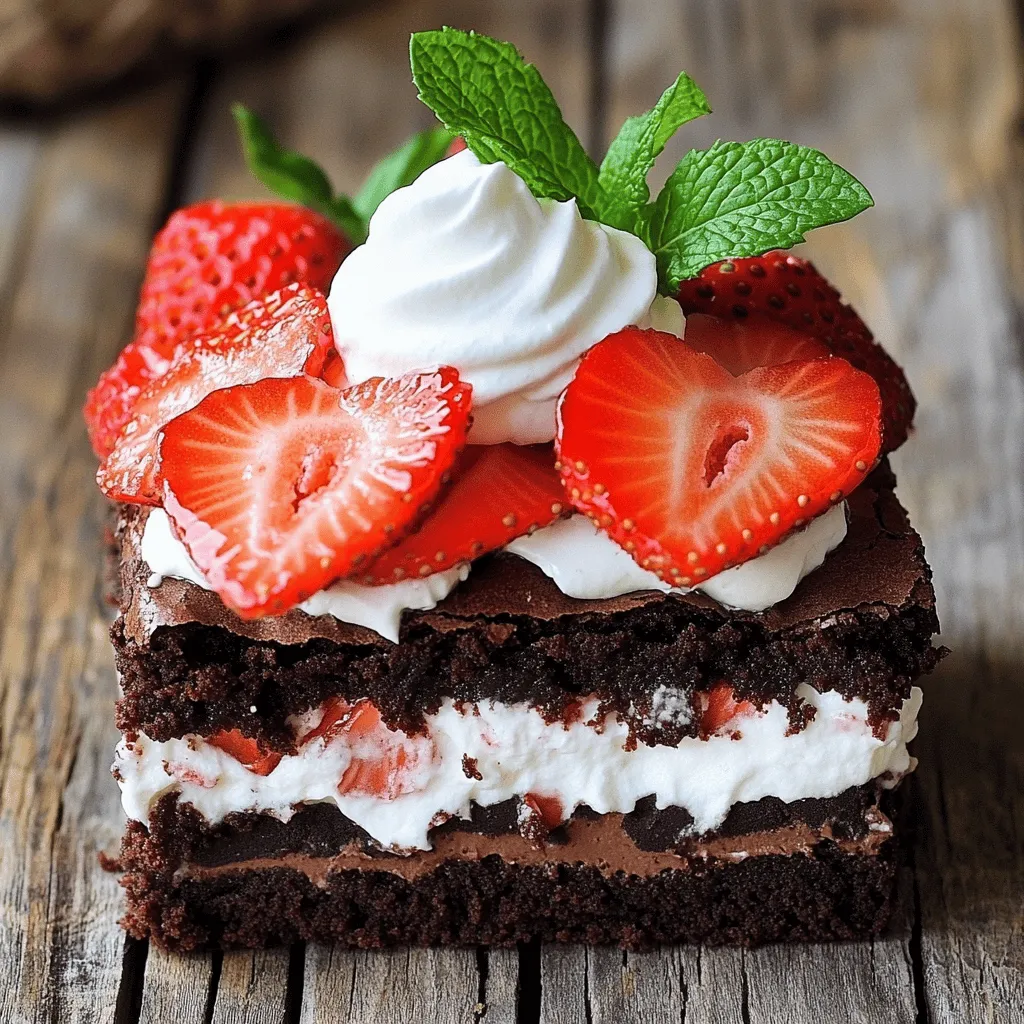 Für den perfekten Brownie Erdbeer-Shortcake benötigst du folgende Hauptzutaten: - 1 Portion fudgy Brownies (selbstgemacht oder gekauft) - 2 Tassen frische Erdbeeren, entstielt und in Scheiben geschnitten - 1 Tasse schwere Schlagsahne - 3 Esslöffel Puderzucker - 1 Teelöffel Vanilleextrakt - ½ Teelöffel Mandelessenz (optional für einen eleganten Twist) Diese Zutaten bilden die Basis für dein köstliches Dessert. Die fudgy Brownies sorgen für reichhaltigen Geschmack. Die Erdbeeren bringen Frische und Süße. Die Schlagsahne macht alles schön cremig. Um die Sahne perfekt zu machen, brauchst du: - 1 Tasse schwere Schlagsahne - 3 Esslöffel Puderzucker - 1 Teelöffel Vanilleextrakt - ½ Teelöffel Mandelessenz (optional) Diese zusätzlichen Zutaten verwandeln die Sahne in etwas Besonderes. Der Puderzucker süßt die Sahne, während der Vanilleextrakt einen tollen Geschmack hinzufügt. Die Mandelessenz gibt einen feinen Hauch von Nuss. Frische Erdbeeren sind das Herzstück dieses Desserts. Sie bringen nicht nur Farbe, sondern auch Geschmack. - Achte darauf, reife und süße Erdbeeren zu wählen. - Wenn du sie mit etwas Zucker vermischst, geben sie ihren Saft ab. - Das macht die Erdbeeren noch saftiger und leckerer. Erdbeeren sind auch gesund. Sie enthalten viele Vitamine und Antioxidantien. Sie helfen, das Dessert frisch und leicht zu halten. Für das vollständige Rezept kannst du [Full Recipe] besuchen. Beginne mit den Brownies. Wenn du sie selbst machst, backe sie nach deinem besten Rezept. Lass sie dann vollständig abkühlen. Wenn du fertig gekaufte Brownies nutzt, folge einfach den Anweisungen auf der Verpackung. Stellt sicher, dass sie fest sind. Dies hilft beim Schichten und verhindert, dass sie zerfallen. Nimm eine Rührschüssel und füge die schwere Schlagsahne, Puderzucker, Vanilleextrakt und Mandelessenz hinzu. Schlage die Mischung mit einem elektrischen Mixer auf mittlerer Stufe. Halte die Uhr im Blick, es dauert etwa 3-5 Minuten. Achte darauf, die Sahne nicht zu übermixen. Sie sollte weich und fluffig sein, aber nicht flüssig. Nimm die frischen Erdbeeren und schneide sie in Scheiben. In einer separaten Schüssel gib einen Spritzer Zucker über die Erdbeeren. Lass sie für etwa 10 Minuten ruhen. Dies hilft, ihre Säfte freizusetzen. Der Zucker macht die Erdbeeren süßer und saftiger, was das Dessert noch besser macht. Schneide die abgekühlten Brownies in Quadrate oder Rechtecke. Lege ein Stück Brownie auf einen Dessertteller. Gib dann einen großen Klecks geschlagene Sahne darauf. Füge einen Löffel der gezuckerten Erdbeeren hinzu. Wiederhole diesen Schritt, um mehr Schichten zu bilden. Du kannst auch individuelle Türme machen, wenn dir das besser gefällt. Beende dein Dessert, indem du die restliche geschlagene Sahne oben verstreichst. Garniere es mit frischen Minzblättern für einen schönen Effekt. Du kannst die Brownie-Shortcakes in transparenten Gläsern servieren. So sieht man die schönen Schichten und es macht das Dessert noch ansprechender. Träufle etwas von dem Erdbeersaft darüber für zusätzlichen Flair. Um perfekte Brownies zu backen, ist die richtige Technik wichtig. Verwende frische Zutaten. Achte darauf, die Schokolade sanft zu schmelzen, um die beste Textur zu erreichen. Backe die Brownies bei 180 Grad Celsius. Die Backzeit beträgt 20 bis 25 Minuten. Überprüfe die Brownies mit einem Zahnstocher. Er sollte leicht feucht sein, aber keine rohen Stücke zeigen. Sahne schlagen ist einfach, wenn du einige Tipps befolgst. Stelle sicher, dass die Schlagsahne kalt ist. Verwende eine saubere Schüssel und Mixer. Schlage die Sahne bei mittlerer Geschwindigkeit. Achte darauf, die Sahne nicht zu übermixen. Wenn sie fest wird, stoppe den Mixer. Dies gibt der Sahne die perfekte Konsistenz. Wähle für dein Dessert die besten Erdbeeren. Achte auf eine tiefrote Farbe und einen frischen Duft. Die Beeren sollten fest, aber nicht zu hart sein. Vermeide matschige oder grüne Erdbeeren. Wenn du die Erdbeeren schneidest, füge etwas Zucker hinzu. Das hilft, ihren Saft freizusetzen. Die Präsentation ist wichtig für den Genuss. Schichte die Brownies, die Sahne und die Erdbeeren schön. Verwende transparente Gläser für einen tollen Blick auf die Schichten. Garniere das Dessert mit frischen Minzblättern. Ein Spritzer Erdbeersaft obenauf gibt einen zusätzlichen Effekt. Diese kleinen Details machen dein Dessert unvergesslich. {{image_4}} Sie können das Rezept aufpeppen, indem Sie Schokolade hinzufügen. Verwenden Sie Schokoladensauce oder Stücke. Diese Schokoladenelemente bringen Tiefe in den Geschmack. Die Kombination von Schokolade und Erdbeeren ist klassisch und beliebt. Einfach die Schokoladensauce zwischen den Schichten verteilen. Diese Version wird Ihre Gäste begeistern. Für eine glutenfreie Version wählen Sie glutenfreie Brownies. Viele Marken bieten bereits glutenfreie Optionen an. Sie können auch ein Rezept für glutenfreie Brownies verwenden. Achten Sie darauf, dass alle anderen Zutaten ebenfalls glutenfrei sind. So genießen Sie Ihr Dessert ohne Sorgen. Es ist gut, verschiedene Mehle wie Mandel- oder Kokosmehl auszuprobieren. Möchten Sie eine vegane Brownie Erdbeer-Shortcake? Ersetzen Sie die Eier durch Apfelmus oder Leinsamen. Verwenden Sie pflanzliche Sahne für die Schlagsahne. Es gibt viele leckere Alternativen in Geschäften. Achten Sie darauf, dass die Schokolade auch vegan ist. Diese Optionen sind gesund und lecker. So können auch Veganer schlemmen. Um übrig gebliebene Brownie Erdbeer-Shortcakes aufzubewahren, lege sie in einen luftdichten Behälter. Schichte die Brownies, die Sahne und die Erdbeeren nicht übereinander. So bleibt die Textur frisch. Wenn du den Shortcake für später aufbewahrst, isoliere die einzelnen Komponenten. So bleiben die Aromen rein und frisch. Die Shortcakes bleiben im Kühlschrank etwa drei Tage gut. Achte darauf, dass der Behälter gut verschlossen ist. Dies verhindert, dass die Brownies austrocknen. Wenn du die Shortcakes einfrieren möchtest, lege sie in einen gefrierfesten Behälter. So bleiben sie bis zu drei Monate haltbar. Das Einfrieren kann die Textur der Sahne beeinflussen, daher empfehle ich, sie frisch zuzubereiten. Um die Brownies wieder aufzuwärmen, lege sie für etwa 10 Sekunden in die Mikrowelle. Dies macht sie weich und warm. Bitte achte darauf, die Sahne nicht zu erhitzen. Serviere die Brownies mit frisch geschlagener Sahne und Erdbeeren. So bleibt das Dessert lebendig und frisch. Ja, gefrorene Erdbeeren sind eine gute Option. Sie sind oft süß und lecker. Lassen Sie die gefrorenen Erdbeeren vor der Verwendung auftauen. Sobald sie weich sind, schneiden Sie sie in Stücke. Wenn sie zu wässrig sind, drücken Sie etwas Saft aus. So bleibt die Textur des Desserts gut. Die Nährwerte hängen von den verwendeten Zutaten ab. Selbstgemachte Brownies enthalten oft mehr Butter und Zucker. Fertigprodukte sind manchmal kalorienärmer. Wenn Sie weniger Zucker verwenden, senken Sie die Kalorien. Auch die Sahne hat Einfluss. Verwenden Sie leichtere Sahne für weniger Fett. Das beste Rezept für fudgy Brownies verwendet hochwertige Schokolade. Schmelzen Sie die Schokolade mit Butter. Fügen Sie dann Zucker, Eier und Mehl hinzu. Backen Sie sie bei niedriger Temperatur. So erhalten Sie eine dichte, schokoladige Textur. Das sorgt für den perfekten Genuss in der Brownie Erdbeer-Shortcake. Ja, Sie können die Zeit verkürzen. Kaufen Sie fertige Brownies in der Bäckerei oder im Supermarkt. Auch die Sahne können Sie fertig kaufen. Wenn Sie frische Erdbeeren verwenden, schneiden Sie diese während das Dessert zusammenstellt. So bleibt alles schnell und einfach. Zusammenfassend haben wir die wichtigsten Zutaten für den Brownie Erdbeer-Shortcake besprochen. Ich habe dir gezeigt, wie man die Brownies macht und sie richtig lagert. Es gibt auch Tipps, um tolle Variationen auszuprobieren. Dieses Dessert ist nicht nur lecker, sondern auch einfach zuzubereiten. Probiere die verschiedenen Varianten aus und finde deine Lieblingsversion. Viel Spaß beim Backen und Genießen!