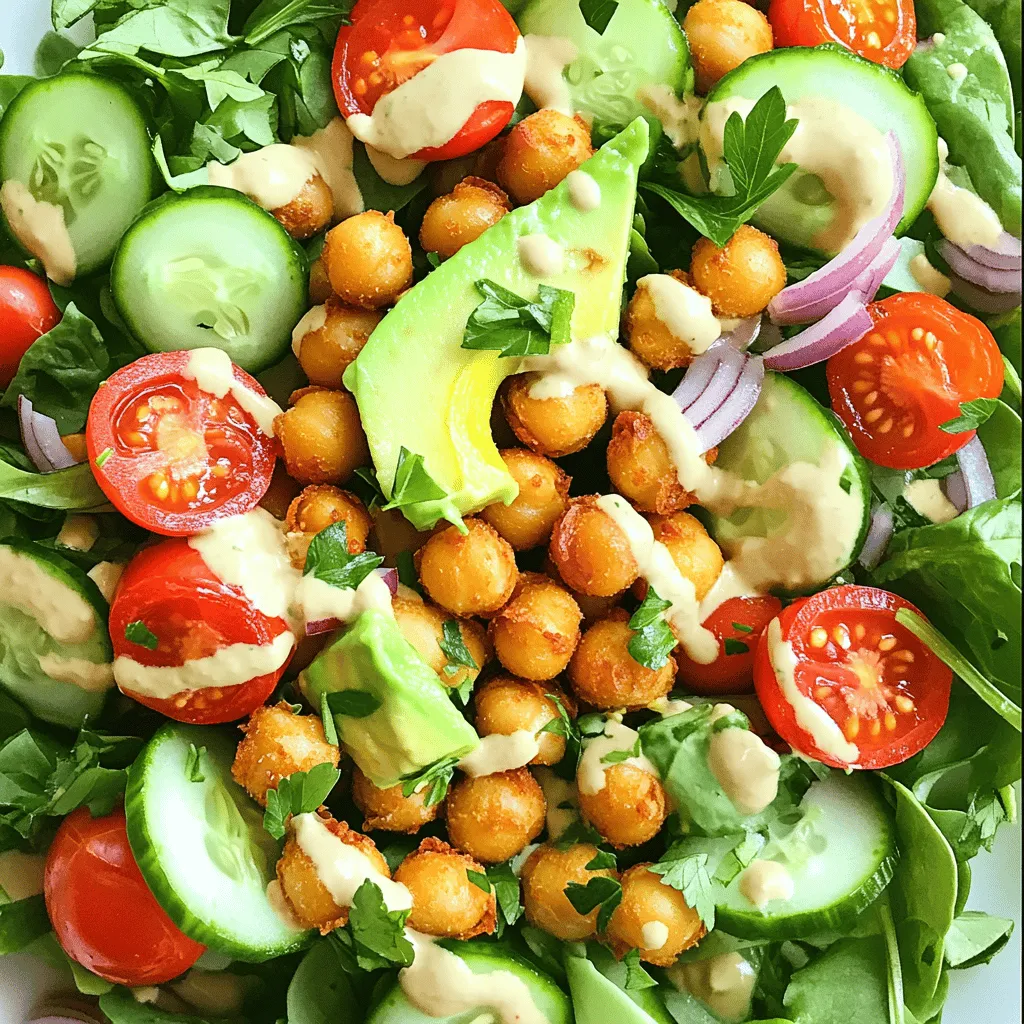 Für einen leckeren krustigen Kichererbsensalat brauchst du folgende Hauptzutaten: - 1 Dose (425 g) Kichererbsen, abgetropft und abgespült - 4 Tassen gemischter Blattsalat (z. B. Spinat, Rucola, Grünkohl) - 1 Tasse Cherry-Tomaten, halbiert - 1/2 Gurke, gewürfelt - 1/4 rote Zwiebel, dünn geschnitten - 1 Avocado, gewürfelt Diese Zutaten bilden die Basis des Salats. Die Kichererbsen bringen den Crunch. Der Blattsalat sorgt für Frische und die anderen Zutaten fügen Farbe und Geschmack hinzu. Die Gewürze und Zutaten für das Dressing sind genauso wichtig. Hier eine Liste: - 2 Esslöffel Olivenöl - 1 Teelöffel geräuchertes Paprikapulver - 1/2 Teelöffel Knoblauchpulver - Salz und Pfeffer nach Geschmack - 2 Esslöffel Tahini - 1 Esslöffel Zitronensaft - 1 Esslöffel Wasser (zum Verdünnen des Tahinis) Das Olivenöl und die Gewürze geben den Kichererbsen einen tollen Geschmack. Das Tahini-Dressing rundet alles ab und sorgt für Cremigkeit. Du kannst deinen Salat nach Belieben verfeinern. Hier sind einige Optionen: - Frische Kräuter wie Petersilie oder Koriander - Nüsse oder Samen für zusätzlichen Crunch - Ein Spritzer Balsamico oder Essig für mehr Säure Diese Toppings bringen noch mehr Geschmack und Textur in deinen krustigen Kichererbsensalat. Experimentiere mit den Zutaten und finde deinen persönlichen Favoriten! Für das vollständige Rezept, schau dir den [Full Recipe] an. Zuerst brauchst du Kichererbsen aus der Dose. Du kannst auch getrocknete Kichererbsen verwenden, aber diese müssen zuerst eingeweicht und gekocht werden. Wenn du die Kichererbsen aus der Dose nimmst, spüle sie gut ab. Dies entfernt die Konservierungsstoffe und macht sie gesünder. Gib die Kichererbsen in eine Schüssel. Für den Salat nimm eine große Schüssel. Füge gemischten Blattsalat, halbierte Cherry-Tomaten, gewürfelte Gurken und dünn geschnittene rote Zwiebeln hinzu. Rühre alles gut um. Jetzt kommt das Dressing. In einer kleinen Schüssel mische Tahini, Zitronensaft und Wasser. Rühre, bis es glatt ist. Wenn es zu dick ist, füge mehr Wasser hinzu. Heize den Ofen auf 200°C vor. Vermische die Kichererbsen mit Olivenöl, Paprikapulver, Knoblauchpulver, Salz und Pfeffer. Verteile die Kichererbsen auf einem Backblech. Backe sie 25-30 Minuten lang. Schüttle das Blech in der Mitte der Zeit. So werden die Kichererbsen gleichmäßig knusprig. Wenn sie goldbraun sind, nimm sie aus dem Ofen. Lass sie kurz abkühlen, bevor du sie zum Salat hinzufügst. Diese knusprigen Kichererbsen bringen den Salat zum Strahlen! Um die Kichererbsen knusprig zu machen, gibt es einige wichtige Punkte. Erstens, trockne die Kichererbsen gut ab. Feuchtigkeit macht sie weich. Nutze ein Küchentuch, um sie gründlich zu tupfen. Zweitens, benutze genug Öl. Das Öl hilft, eine goldene und knusprige Textur zu erreichen. Außerdem, backe die Kichererbsen bei hoher Temperatur. 200°C ist ideal. Schüttle das Blech in der Mitte der Backzeit, damit sie gleichmäßig bräunen. Frische Zutaten machen den Salat lebendig. Wähle knackigen Blattsalat und reife Avocados. Cherry-Tomaten sollten süß und saftig sein. Achte auch auf die Zwiebeln. Sie sollten frisch und knackig sein. Wenn du Kräuter verwendest, nimm frische Petersilie oder Koriander. Diese Zutaten bringen viel Geschmack und Farbe in deinen Salat. So bleibt dein Gericht frisch und lecker. Bereite einige Zutaten im Voraus vor. Du kannst die Kichererbsen am Abend vorher würzen und sie im Kühlschrank lassen. So sparst du Zeit am Tag des Servierens. Auch das Dressing kannst du im Voraus machen. Bewahre es in einem Glas im Kühlschrank auf. Die Salatzutaten kannst du ebenfalls schon schneiden. So hast du alles bereit, wenn du den Salat fertigstellen möchtest. Für das komplette Rezept besuche [Full Recipe]. {{image_4}} Du kannst viele verschiedene Gemüsearten in deinen krustigen Kichererbsensalat einfügen. Hier sind ein paar Ideen: - Paprika: Bunte Paprika geben Farbe und einen süßen Geschmack. - Karotten: Fein gerieben oder in Scheiben, sie fügen Crunch hinzu. - Radieschen: Sie bringen Schärfe und Frische in den Salat. - Brokkoli: Gedünstet oder roh, für extra Vitamine. Probiere aus, was dir am besten schmeckt! Das Tahini-Dressing ist lecker, aber du kannst es auch ändern. Hier sind einige Vorschläge: - Joghurt: Mische griechischen Joghurt mit Zitronensaft für eine cremige Option. - Balsamico: Ein Balsamico-Dressing bringt Süße und Säure. - Olivenöl und Zitronensaft: Einfach, frisch und schnell zubereitet. Jedes Dressing gibt dem Salat einen neuen Geschmack. Wenn du mehr Protein möchtest, füge diese Zutaten hinzu: - Gegrilltes Hühnchen: Zart und saftig, perfekt für den Salat. - Feta-Käse: Gibt Geschmack und eine cremige Textur. - Gekochte Eier: Sie sind nahrhaft und machen den Salat sättigender. - Tofu: Für eine pflanzliche Proteinquelle, gib ihn gegrillt oder gebraten hinzu. Diese Optionen machen deinen Salat noch nahrhafter und leckerer. Um das vollständige Rezept zu sehen, schau dir den Full Recipe an! Um den Krustigen Kichererbsensalat frisch zu halten, lege ihn in einen luftdichten Behälter. Achte darauf, dass die Kichererbsen nicht matschig werden. Wenn du den Salat über Nacht lagerst, stelle ihn in den Kühlschrank. So bleibt er knackig und lecker. Falls du Kichererbsen übrig hast, lagere sie in einem separaten Behälter. Du kannst sie auch in einer Schüssel mit etwas Wasser aufbewahren. So bleiben sie frisch. Kichererbsen sind sehr vielseitig. Du kannst sie später für Suppen oder Eintöpfe verwenden. Der Salat hält sich im Kühlschrank etwa 2 Tage. Die Kichererbsen bleiben knusprig, wenn du sie getrennt aufbewahrst. Du kannst übrig gebliebene Kichererbsen auch warm machen und zu anderen Gerichten hinzufügen. Sie passen gut zu Reis oder in Wraps. Um die Kichererbsen knusprig zu bekommen, gibt es ein paar Tricks. Zuerst musst du die Kichererbsen gut abtropfen und abspülen. Feuchtigkeit macht sie weich, nicht knusprig. Danach tupfe sie mit einem Küchentuch trocken. So entfernst du die restliche Feuchtigkeit. Ein weiterer wichtiger Schritt ist, sie bei hoher Hitze zu backen. Stelle sicher, dass der Ofen auf 200°C vorgeheizt ist. Verteile die Kichererbsen gleichmäßig auf einem Backblech. Schüttle das Blech zur Hälfte der Backzeit, um eine gleichmäßige Bräunung zu erzielen. Nach etwa 25 bis 30 Minuten sollten sie goldbraun und knusprig sein. Ja, du kannst das Rezept ganz leicht vegan machen. Alle Zutaten sind bereits pflanzlich. Verwende einfach das Tahini-Dressing und lasse die Avocado weg, wenn du magst. Du kannst auch andere pflanzliche Dressings verwenden. Achte darauf, frische Kräuter für den letzten Schliff hinzuzufügen. Sie geben dem Salat einen tollen Geschmack. Wenn du noch mehr Farben und Texturen willst, füge weitere Gemüse hinzu. So bleibt der Salat frisch und lecker. Dieser Salat ist sehr vielseitig. Du kannst ihn mit vielen Beilagen kombinieren. Eine gute Wahl sind gegrillte Gemüse oder Fladenbrot. Auch Hummus passt super dazu. Wenn du etwas Herzhaftes willst, serviere Quinoa oder Reis. Für einen kleinen Snack sind Nüsse oder Samen eine tolle Idee. Sie geben einen schönen Crunch und mehr Nährstoffe. Jeder kann so seine eigene Kombination finden und genießen. Der krustige Kichererbsensalat ist ein leckerer und gesunder Genuss. Wir haben die Hauptzutaten, Gewürze und Möglichkeiten für Toppings erkundet. Außerdem erläuterten wir, wie man die Kichererbsen perfekt vorbereitet und zubereitet, damit sie knusprig werden. Tipps für frische Zutaten und Lagerung helfen dir, den Salat länger frisch zu halten. Du kannst mit verschiedenen Gemüsesorten und Dressings spielen. Experimentiere ruhig, um deine eigene Variante zu finden. Dieser Salat macht nicht nur satt, er ist auch vielseitig und gesund!