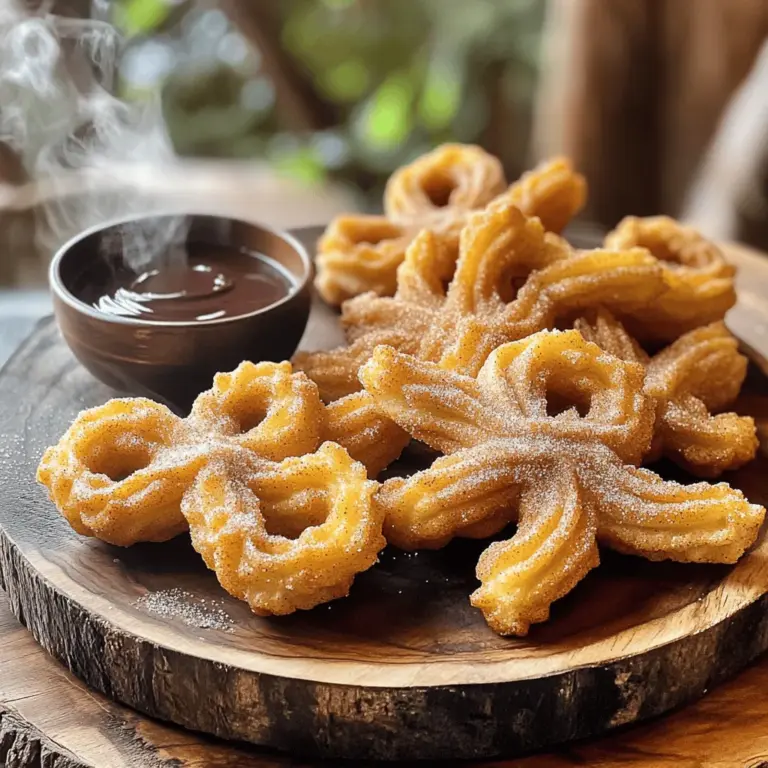 Für die Zubereitung von Zimt-Zucker Churros benötigst du: - 250 ml Wasser - 30 g Kristallzucker (plus 100 g für die Beschichtung) - 1/2 Teelöffel Salz - 115 g ungesalzene Butter - 125 g Weizenmehl (Type 405) - 2 große Eier - 1 Teelöffel Vanilleextrakt - Pflanzenöl (zum Frittieren) - 1 Esslöffel gemahlener Zimt Jede Zutat trägt zum tollen Geschmack und zur perfekten Textur bei. Wenn du einige Zutaten nicht hast, gibt es Alternativen: - Kristallzucker: Du kannst auch braunen Zucker verwenden. - Butter: Kokosöl ist eine gute pflanzliche Option. - Weizenmehl: Du kannst auch glutenfreies Mehl nutzen. - Eier: Für eine vegane Variante, verwende Apfelmus oder Leinsamen. - Pflanzenöl: Verwende Erdnussöl oder Rapsöl zum Frittieren. Diese Substitute können den Geschmack leicht verändern, aber sie funktionieren gut. Die Auswahl der richtigen Zutaten ist wichtig für den Erfolg. Hier sind einige Tipps: - Wähle frische Eier; sie machen die Churros luftiger. - Achte darauf, dass die Butter ungesalzen ist, um die Süße zu bewahren. - Verwende hochwertiges Weizenmehl für eine bessere Textur. - Verwende echten Vanilleextrakt für ein reichhaltiges Aroma. - Frisch gemahlener Zimt hat mehr Geschmack als die fertige Mischung. Die besten Zutaten machen deine Churros besonders lecker. Du findest das vollständige Rezept in der vollständigen Anleitung. Um den perfekten Churroteig zu machen, beginne mit einem mittelgroßen Kochtopf. Füge 250 ml Wasser, 30 g Kristallzucker, 1/2 Teelöffel Salz und 115 g ungesalzene Butter hinzu. Erhitze die Mischung bei mittlerer Hitze, bis sie kocht. Achte darauf, die Mischung gut zu rühren. Wenn das Wasser kocht, nimm den Topf vom Herd. Jetzt kommt der spannende Teil: Rühre 125 g Weizenmehl ein. Du willst einen glatten Teig, der sich leicht vom Rand des Topfes löst. Lass den Teig etwa fünf Minuten abkühlen. Dann füge nacheinander zwei große Eier und 1 Teelöffel Vanilleextrakt hinzu. Rühre alles gut durch, bis die Masse glatt ist. Fülle den Churroteig in einen Spritzbeutel mit großer Sterntülle. So bekommst du die schöne Form, die Churros so besonders macht. Erhitze Pflanzenöl in einer tiefen Pfanne oder einem großen Topf. Das Öl sollte etwa 5 cm hoch sein und eine Temperatur von 175 °C erreichen. Um die Churros zu formen, spritze etwa 15 cm lange Streifen des Teigs vorsichtig in das heiße Öl. Verwende eine Schere, um den Teig abzuschneiden. Frittieren die Churros für etwa 2-3 Minuten auf jeder Seite. Sie sollten goldbraun und knusprig sein. Wenn sie fertig sind, nimm sie mit einer Schaumkelle heraus und lass sie auf Küchenpapier abtropfen. Jetzt kommt das Beste: die Zimt-Zucker-Beschichtung. Mische in einer Schüssel 100 g Kristallzucker mit 1 Esslöffel gemahlenem Zimt. Die warmen Churros wälzen in dieser Mischung, bis sie gleichmäßig beschichtet sind. Serviere die Churros warm und genieße sie mit einer Schale Schokoladensauce oder Dulce de Leche zum Dippen. So einfach kannst du die köstlichen Zimt-Zucker Churros machen! Schau dir das vollständige Rezept an, um alle Schritte im Detail zu sehen. Um die perfekte Konsistenz für Ihre Churros zu erreichen, ist es wichtig, den Teig gut zu mischen. Nach dem Kochen müssen Sie den Teig 5 Minuten abkühlen lassen. So können die Eier besser einziehen. Achten Sie darauf, dass der Teig dick, aber glatt ist. Wenn er zu flüssig ist, fügen Sie etwas mehr Mehl hinzu. Wenn er zu fest ist, können Sie einen Löffel Wasser einrühren. Ein häufiger Fehler ist, den Teig zu lange zu kochen. Das macht ihn trocken. Kochen Sie nur bis die Mischung kocht. Ein weiterer Fehler ist, die Churros zu dicht ins Öl zu legen. Sie brauchen Platz zum Aufblähen. Frittieren Sie sie in kleinen Mengen. So vermeiden Sie, dass die Temperatur des Öls sinkt. Achten Sie auch darauf, das Öl nicht zu überhitzen. Bei 175 °C ist es ideal. Für das Frittieren empfehle ich eine tiefe Pfanne oder einen Topf. Verwenden Sie genug Öl, damit die Churros schwimmen können. Wenn Sie die Churros hineinlegen, blubbert das Öl sofort. Das zeigt, dass die Temperatur stimmt. Frittieren Sie die Churros 2-3 Minuten pro Seite. Achten Sie auf eine goldbraune Farbe. Nehmen Sie die Churros mit einer Schaumkelle heraus und lassen Sie sie auf Küchenpapier abtropfen. So bleiben sie knusprig. Für das vollständige Rezept, schauen Sie sich die [Full Recipe] an. {{image_4}} Gefüllte Churros sind ein echter Genuss! Sie sind eine leckere Wendung des klassischen Rezepts. Du kannst sie mit vielen Füllungen ausprobieren. - Schokoladencreme: Schmelze dunkle Schokolade und fülle sie in die Churros. - Vanillepudding: Ein weicher, süßer Pudding macht die Churros besonders cremig. - Fruchtige Füllungen: Nutze Marmelade oder frische Früchte. Erdbeeren passen gut! Diese Füllungen bringen Vielfalt in jeden Bissen. Du kannst sogar zwei Füllungen mischen. Das macht es spannend! Churros kommen aus Spanien, aber jede Region hat ihre eigene Art, sie zu machen. - Spanische Churros: Sie sind oft dicker und schwerer. Manchmal gibt es Schokoladensauce dazu. - Mexikanische Churros: Diese sind dünner und knuspriger. Sie werden oft mit Zimt und Zucker bestreut. - Argentinische Churros: Sie sind meist gefüllt und haben eine süße Glasur. Diese Unterschiede zeigen, wie vielseitig Churros sind. Probiere die verschiedenen Varianten aus! Die richtige Sauce macht Churros noch besser! Hier sind einige tolle Dip-Ideen: - Dunkle Schokoladensauce: Sie ist reich und schokoladig. Perfekt für Schokoladenliebhaber. - Karamellsauce: Diese süße Sauce ergänzt die Churros gut. - Erdbeersauce: Fruchtig und frisch, ideal für den Sommer. Jeder Dip bringt seinen eigenen Geschmack. So bleibt das Churros-Essen spannend! Wenn du mehr über das Rezept erfahren möchtest, schau dir das Full Recipe an. Um die Churros frisch zu halten, lege sie in einen luftdichten Behälter. Verwende ein Papiertuch, um Feuchtigkeit zu absorbieren. So bleiben sie knusprig. Lagere sie bei Raumtemperatur, nicht im Kühlschrank. Der Kühlschrank kann die Textur weich machen. Wenn du die Churros aufwärmen möchtest, benutze einen Ofen. Stelle den Ofen auf 175 °C. Lege die Churros auf ein Backblech und erwärme sie für etwa 5 bis 7 Minuten. So werden sie wieder knusprig. Mikrowellen sind weniger geeignet, da sie die Churros weich machen können. Churros sind am besten frisch, halten aber auch etwas länger. Bei richtiger Lagerung sind sie bis zu zwei Tage haltbar. Wenn du sie länger aufbewahren möchtest, friere sie ein. In einem luftdichten Behälter halten sie bis zu zwei Monate. Vor dem Servieren einfach aufwärmen. Für das vollständige Rezept, besuche die [Full Recipe]. Um Churros zu Hause zu machen, brauchst du einfache Zutaten. Du kochst Wasser, Zucker, Salz und Butter. Dann rührst du das Mehl ein, bis ein glatter Teig entsteht. Nach dem Abkühlen fügst du Eier und Vanille hinzu. Spritze den Teig in heißes Öl und frittiere die Churros goldbraun. Zum Schluss wälze sie in einer Mischung aus Zucker und Zimt. Churros sind besonders durch ihre Form und die Zimt-Zucker-Beschichtung. Sie bestehen aus einem choux-ähnlichen Teig, der beim Frittieren aufbläht. Andere frittierte Teigwaren, wie Donuts oder Tempura, verwenden oft andere Teigarten und Zubereitungsmethoden. Churros haben eine süßere Note und sind außen knusprig, innen weich. Ja, du kannst Churros im Voraus zubereiten. Bereite den Teig vor und bewahre ihn im Kühlschrank auf. Du kannst sie auch frittieren und dann einfrieren. Um sie wieder aufzufrischen, backe sie im Ofen oder frittiere sie kurz erneut. So bleiben sie knusprig und lecker. Für das beste Ergebnis, serviere sie frisch! Zusammenfassend lässt sich sagen, dass die Zubereitung von Churros einfach und spaßig ist. Wir haben alle Zutaten, Anleitungen und Tipps behandelt. Außerdem erkundeten wir Variationen und Lagerung. Mit diesen Informationen können Sie köstliche Churros selbst machen. Denken Sie daran, beim Frittieren vorsichtig zu sein und Ihren eigenen Stil zu finden. Experimentieren Sie mit verschiedenen Füllungen und Dips. So wird jedes Churro einmalig und lecker. Jetzt liegt es an Ihnen, diese süße Spezialität auszuprobieren und zu genießen!