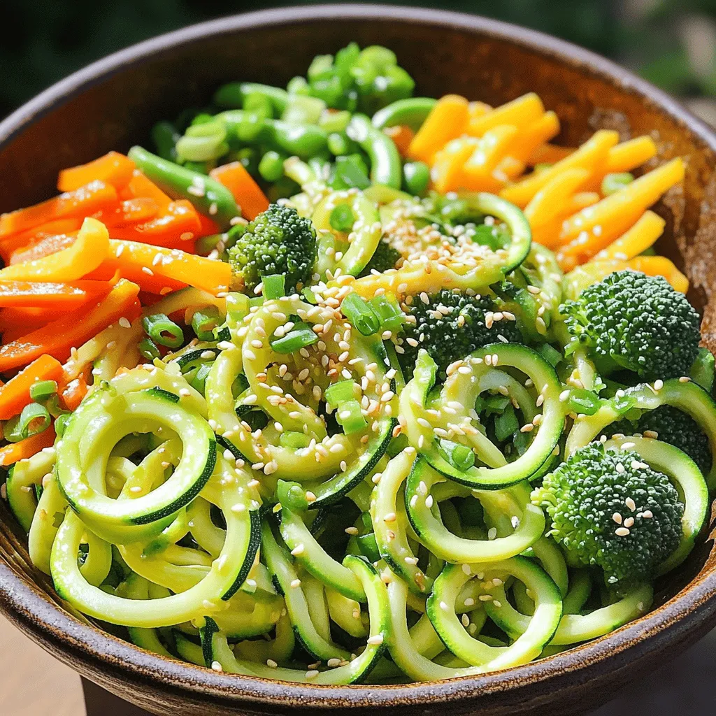 Für ein leckeres Zucchini-Nudel Pfannengericht brauchst du einige frische Zutaten. Hier ist die Liste: - 2 mittelgroße Zucchinis, spiralisiert zu Nudeln - 1 Paprika (rot oder gelb), dünn geschnitten - 1 Tasse Brokkoliröschen - 1 Tasse Zuckerschoten - 1 Karotte, julienniert - 3 Knoblauchzehen, fein gehackt - 1 Esslöffel frischer Ingwer, gerieben Diese Zutaten bringen Farbe und Geschmack in dein Gericht. Zucchini-Nudeln sind leicht und gesund. Sie sind eine tolle Alternative zu normalen Nudeln. Die richtigen Gewürze und Öle machen dein Pfannengericht besonders lecker. Hier sind die wichtigsten: - 3 Esslöffel Sojasauce (oder Tamari für glutenfrei) - 1 Esslöffel Sesamöl - 1 Esslöffel Olivenöl - 1 Teelöffel Chili-Flocken (optional für Schärfe) Sojasauce gibt umami Geschmack. Sesamöl sorgt für einen nussigen Duft. Chili-Flocken bringen eine angenehme Schärfe, wenn du es magst. Um dein Pfannengericht schön zu präsentieren, kannst du einige Garnierungen hinzufügen: - 2 Frühlingszwiebeln, gehackt (zur Garnitur) - Sesamkörner (zur Garnitur) Frühlingszwiebeln bringen Frische und Farbe. Sesamkörner fügen einen knackigen Biss hinzu. Diese einfachen Garnierungen machen das Gericht noch ansprechender. Für die vollständige Zubereitung, schau dir das Rezept an: [Full Recipe]. Zuerst musst du die Zucchinis vorbereiten. Nimm einen Spiralschneider oder einen Gemüseschäler. Spiralisiere die Zucchinis, bis sie wie Nudeln aussehen. Lege sie dann beiseite. Jetzt ist es Zeit, das andere Gemüse zu schneiden. Schneide die Paprika in dünne Streifen. Julienniere die Karotte. Teile den Brokkoli in kleine Röschen. Die Zuckerschoten kannst du ganz lassen. Diese frischen Zutaten machen dein Gericht bunt und lecker. Nimm eine große Pfanne oder einen Wok und erhitze das Olivenöl bei mittlerer bis hoher Hitze. Wenn das Öl heiß ist, füge den gehackten Knoblauch und den geriebenen Ingwer hinzu. Rühre ständig, damit nichts anbrennt. Nach etwa 30 Sekunden riecht es schon köstlich. Jetzt ist der richtige Moment, die geschnittene Paprika, die Brokkoliröschen, die Zuckerschoten und die juliennierten Karotten hinzuzufügen. Brate das Gemüse für etwa 3-4 Minuten. Es sollte lebhaft und leicht zart sein, aber noch knusprig. Jetzt kommen die Zucchini-Nudeln ins Spiel. Gib sie in die Pfanne, zusammen mit der Sojasauce und dem Sesamöl. Wenn du es scharf magst, füge die Chili-Flocken hinzu. Koche alles für weitere 2-3 Minuten. Wende die Zutaten vorsichtig, damit die Nudeln nicht zerbrechen. Wenn alles gleichmäßig bedeckt und warm ist, nimm die Pfanne vom Herd. Du hast gerade ein schnelles und gesundes Gericht zubereitet! Garniere es mit gehackten Frühlingszwiebeln und Sesamkörnern. So sieht dein Zucchini-Nudel-Pfannengericht gleich noch besser aus. Du findest das vollständige Rezept hier: Full Recipe. Um Zucchini in Nudeln zu verwandeln, habe ich einige Tricks. Du kannst einen Spiralschneider benutzen, um lange, dünne Streifen zu erhalten. Wenn du keinen Spiralschneider hast, ist ein Gemüseschäler eine tolle Alternative. Das gibt dir breite, flache Zucchini-Nudeln. Achte darauf, die Zucchini zu festigen, damit du gleichmäßige Stücke bekommst. Für das Braten des Gemüses gibt es ein paar wichtige Schritte. Erhitze deine Pfanne oder deinen Wok gut, bevor du das Öl hinzufügst. So brät das Gemüse gleichmäßig und wird schön knackig. Ich empfehle, das Gemüse in kleinen Portionen zu braten. So bleibt es frisch und verliert nicht zu viel Feuchtigkeit. Rühre ständig um, damit nichts anbrennt. Um zu verhindern, dass die Zucchini-Nudeln matschig werden, solltest du sie nicht zu lange kochen. Füge sie erst am Ende des Garvorgangs hinzu. Die Hitze reicht aus, um sie leicht zu garen. Ein weiterer Tipp: Lass die Zucchini nach dem Spiralieren kurz abtropfen. So entfernst du überschüssige Flüssigkeit. Diese kleinen Schritte helfen dir, perfekt bissfeste Zucchini-Nudeln zu erhalten. Du wirst sehen, wie lecker sie sind! Für mehr Details zu dieser Zubereitung, schau dir das [Full Recipe] an. {{image_4}} Du kannst viele verschiedene Gemüsesorten verwenden. Brokkoli und Karotten sind perfekt. Zucchini sind die Basis, aber du kannst auch Blumenkohl ausprobieren. Wenn du magst, füge Erbsen oder Spinat hinzu. Diese Gemüse bringen Farbe und Geschmack. Du kannst die Mischung variieren, je nach Saison oder Vorliebe. Für mehr Protein füge Hühnchen, Tofu oder Garnelen hinzu. Tofu ist eine tolle vegane Wahl. Schneide es in kleine Würfel und brate es gleich zu Beginn an. Hühnchen oder Garnelen sollten nach dem Anbraten des Gemüses hinzugefügt werden. So bleiben sie zart und saftig. Diese Ergänzungen machen dein Gericht nahrhafter und sättigender. Das Rezept ist einfach vegan und glutenfrei anpassbar. Verwende Tamari statt Sojasauce für die glutenfreie Variante. Die Wahl von Tofu anstelle von Fleisch macht es vegan. Du kannst auch Nüsse oder Kichererbsen hinzufügen, um Protein zu steigern. Achte darauf, frische Zutaten zu wählen. Das macht das Gericht noch gesünder und leckerer. Für die vollständige Zubereitung schau dir das Zesty Zucchini-Nudeln Pfannengericht 🥒. Bewahren Sie Reste in einem luftdichten Behälter auf. Lassen Sie das Gericht zuerst abkühlen. Stellen Sie sicher, dass der Behälter gut verschlossen ist. Dies schützt vor Feuchtigkeit und schlechten Gerüchen. Lagern Sie die Reste im Kühlschrank. So bleiben sie frisch und lecker. Zucchini-Nudeln halten sich etwa 2 bis 3 Tage im Kühlschrank. Nach dieser Zeit können sie matschig oder fade werden. Achten Sie auf Veränderungen im Geruch oder Aussehen. Wenn sie schlecht riechen oder schimmelig sind, werfen Sie sie weg. Um das Pfannengericht aufzuwärmen, verwenden Sie eine Pfanne. Erhitzen Sie es bei mittlerer Hitze. Rühren Sie häufig, damit alles gleichmäßig warm wird. Sie können auch die Mikrowelle verwenden. Stellen Sie die Hitze niedrig ein und decken Sie das Gericht ab. So bleibt es saftig und lecker. Für mehr Geschmack können Sie etwas frisches Öl oder Sojasauce hinzufügen. Probieren Sie auch die Full Recipe für weitere leckere Details! Zucchini-Nudeln bieten viele gesundheitliche Vorteile. Sie sind kalorienarm und reich an Wasser. Das hilft, den Körper gut zu hydrieren. Zudem enthalten sie Ballaststoffe, die die Verdauung fördern. Zucchini ist auch voll von Vitaminen wie Vitamin A und C. Diese Vitamine stärken das Immunsystem und halten die Haut gesund. Außerdem sind Zucchini-Nudeln glutenfrei, ideal für Menschen mit Unverträglichkeiten. Ja, du kannst andere Nudelsorten verwenden. Reisnudeln oder Vollkornnudeln sind gute Optionen. Auch Shirataki-Nudeln sind kalorienarm und gesund. Diese Alternativen haben unterschiedliche Geschmäcker und Texturen. Probiere sie aus, um neue Geschmäcker zu entdecken. Achte jedoch darauf, die Kochzeiten anzupassen. So bleibt das Gericht immer frisch und lecker. Um das Pfannengericht schärfer zu machen, kannst du Chili-Flocken hinzufügen. Eine Prise reicht oft aus, um einen schönen Kick zu geben. Du kannst auch frische Chilis oder Sriracha-Sauce verwenden. Mische die scharfen Zutaten gut unter das Gemüse. Probiere die Schärfe während des Kochens aus. So kannst du die Schärfe nach deinem Geschmack anpassen. Ja, das Zucchini-Nudel Pfannengericht ist kalorienarm. Zucchini hat sehr wenige Kalorien, was es zu einer gesunden Wahl macht. Das ganze Gemüse in diesem Gericht hat ebenfalls wenig Kalorien. Diese Kombination ermöglicht es dir, ein großes, schmackhaftes Gericht ohne Schuldgefühle zu genießen. Du kannst das Gericht nach Belieben anpassen, um es noch gesünder zu machen. Für das komplette Rezept, schau dir das Full Recipe an. Zucchini-Nudeln bieten eine gesunde und leckere Alternative zu herkömmlichen Nudeln. In diesem Beitrag haben wir die Hauptzutaten, die Zubereitung, und nützliche Tipps für ein perfektes Gericht behandelt. Variationen und Aufbewahrung waren ebenfalls Themen. Mit diesen einfachen Schritten und Tricks wirst du sicher ein schmackhaftes Pfannengericht zaubern. Zucchini-Nudeln sind vielseitig und nahrhaft. Experimentierfreude zahlt sich aus. Viel Spaß beim Kochen!