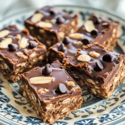 Um die perfekten No-Bake Schokoladen-Hafer-Riegel zu machen, brauchen wir ein paar einfache Zutaten. Hier sind die Hauptzutaten: - 2 Tassen Haferflocken - 1 Tasse cremige Mandelbutter (oder Erdnussbutter) - 1/2 Tasse Honig oder Ahornsirup - 1/4 Tasse ungesüßtes Kakaopulver - 1/2 Tasse Zartbitterschokoladenstückchen (optional milchfrei) - 1/2 Teelöffel Vanilleextrakt - 1/4 Teelöffel Salz - Optional: 1/4 Tasse Mandelblättchen oder gehackte Nüsse für zusätzlichen Crunch Diese Zutaten geben den Riegeln ihren tollen Geschmack und die perfekte Textur. Die Haferflocken sorgen für einen guten Biss, während die Schokolade für die süße Note sorgt. Wenn du einige Zutaten nicht hast, gibt es gute Alternativen. Hier sind einige Ideen: - Anstelle von Mandelbutter kannst du Erdnussbutter verwenden. - Für einen veganen Riegel wähle Ahornsirup anstelle von Honig. - Du kannst auch andere Nüsse oder Samen anstelle von Schokoladenstückchen hinzufügen. Diese Alternativen machen die Riegel einfach anpassbar. Du kannst sie so machen, wie es dir am besten schmeckt! Die Wahl der richtigen Zutaten ist wichtig. Hier sind einige Tipps: - Suche nach 100% natürlicher Mandelbutter ohne Zusatzstoffe. - Wähle ungesüßtes Kakaopulver für einen reinen Schokoladengeschmack. - Achte darauf, dass die Schokoladenstückchen von guter Qualität sind. Hochwertige Zutaten verbessern den Geschmack und die Textur deiner Riegel. So werden sie noch leckerer! Wenn du mehr über die Zubereitung erfahren möchtest, schau dir das vollständige Rezept an. Die Vorbereitungszeit für die No-Bake Chocolate Oat Bars beträgt nur 15 Minuten. Die Gesamtzeit, um alles zuzubereiten und fest werden zu lassen, liegt bei 2 Stunden und 15 Minuten. Das reicht für 12 Riegel, die leicht zu teilen sind. 1. In einer großen Schüssel mischen Sie die Haferflocken, das Kakaopulver und das Salz. Mischen Sie gründlich. 2. Erwärmen Sie in einem kleinen Topf die Mandelbutter und den Honig oder Sirup bei niedriger Hitze. Rühren Sie regelmäßig, bis alles gut vermischt ist. 3. Nehmen Sie den Topf vom Herd und rühren Sie den Vanilleextrakt ein. 4. Gießen Sie die Mandelbutter-Mischung über die trockenen Zutaten und rühren Sie mit einem Spatel. Mischen Sie, bis eine dicke Masse entsteht. 5. Fügen Sie die Schokoladenstückchen und die optionalen Nüsse hinzu. Mischen Sie, bis alles gut verteilt ist. 6. Legen Sie eine 20x20 cm Backform mit Backpapier aus. Lassen Sie etwas überstehen. Drücken Sie die Mischung fest in die Form. 7. Stellen Sie die Form in den Kühlschrank. Lassen Sie die Riegel 1-2 Stunden fest werden. 8. Heben Sie die Riegel vorsichtig mit dem Überhang des Papiers aus der Form. Schneiden Sie sie in Stücke. - Achten Sie darauf, die trockenen Zutaten gut zu vermischen, bevor Sie die feuchten Zutaten hinzufügen. - Wenn die Mischung zu trocken ist, fügen Sie etwas mehr Honig oder Mandelbutter hinzu. - Drücken Sie die Mischung sehr fest in die Form. So halten die Riegel besser zusammen. - Lassen Sie die Riegel genug Zeit im Kühlschrank, damit sie fest werden. Das macht das Schneiden einfacher. Für die vollständige Rezeptanleitung, schauen Sie sich das Full Recipe an. Ein häufiger Fehler bei der Zubereitung von No-Bake Riegeln ist die falsche Mischung der Zutaten. Wenn du die trockenen und feuchten Zutaten nicht gut vermengst, wird die Masse krümelig. Stelle sicher, dass du alles gründlich mischst. Ein weiterer Fehler ist, die Riegel nicht fest genug in die Form zu drücken. Drücke die Mischung gut an, so bleiben die Riegel stabil. Auch das Kühlen ist wichtig. Lass die Riegel nicht zu kurz im Kühlschrank, sonst fallen sie auseinander. Um die Konsistenz deiner Riegel zu verbessern, achte darauf, die richtige Menge Honig oder Ahornsirup zu verwenden. Diese Zutaten halten alles zusammen. Wenn die Mischung zu trocken ist, füge etwas mehr Honig hinzu. Du kannst auch etwas Kokosöl hinzufügen, um die Riegel weicher zu machen. Ein weiterer Tipp ist, die Riegel gleichmäßig in der Form zu verteilen. So werden sie gleichmäßig fest und leicht zu schneiden. Um deine No-Bake Riegel besonders zu präsentieren, lege sie auf einem schönen Teller an. Du kannst geschmolzene Schokolade darüber träufeln, um einen tollen Look zu erzielen. Eine Prise Meersalz oder Kakaonibs oben drauf gibt zusätzlichen Geschmack. Wenn du die Riegel mit frischem Obst oder Joghurt servierst, wird es noch leckerer. Diese Ideen machen deine Riegel zu einem echten Highlight! {{image_4}} Um diesen Snack spannend zu halten, probiere verschiedene Nussbutter. Erdnussbutter gibt den Riegeln einen kräftigen Geschmack. Mandelbutter macht sie cremig und nussig. Cashewbutter sorgt für eine süße Note. Du kannst auch Mischungen verwenden. Jede Nussbutter bringt ihren eigenen Charakter in den Riegel. Füge zusätzliche Zutaten hinzu, um neue Geschmackserlebnisse zu schaffen. Du kannst getrocknete Früchte wie Cranberries oder Aprikosen verwenden. Diese geben Süße und eine fruchtige Note. Auch Samen wie Chiasamen oder Leinsamen sind super. Sie erhöhen den Nährwert und die Textur. Wenn du es schokoladiger magst, füge mehr Schokoladenstückchen hinzu. Für eine vegane Version ersetze Honig durch Ahornsirup oder Agavendicksaft. Diese süßen Alternativen sind perfekt für Veganer. Wenn du glutenfrei leben möchtest, achte auf glutenfreie Haferflocken. Diese Riegel bleiben lecker und gesund. Du musst nur die richtigen Zutaten wählen. Experimentiere und finde deine perfekte Mischung. Du kannst auch die [Full Recipe] für weitere Tipps und Varianten nutzen. Um die No-Bake Schokoladen-Hafer-Riegel frisch zu halten, lege sie in einen luftdichten Behälter. Du kannst sie auch zwischen Lagen von Backpapier stapeln. So kleben sie nicht zusammen. Stelle den Behälter in den Kühlschrank. Kühle Temperaturen helfen, die Riegel fest und lecker zu halten. Die Riegel halten sich im Kühlschrank bis zu einer Woche. Wenn du sie länger aufbewahren möchtest, friere sie ein. Wickel jeden Riegel in Frischhaltefolie. Lege die Riegel dann in einen Gefrierbeutel. Im Gefrierschrank sind sie bis zu drei Monate haltbar. Um die Riegel nach dem Einfrieren zu genießen, lasse sie zuerst im Kühlschrank auftauen. Dies dauert etwa 30 Minuten. Du kannst sie auch für ein paar Minuten bei Raumtemperatur stehen lassen. So werden sie wieder weich und schmackhaft. Wenn du möchtest, kannst du sie leicht erwärmen. Das macht den Geschmack noch besser. Die Riegel brauchen mindestens 1-2 Stunden im Kühlschrank. So werden sie fest und schnittfest. Ich empfehle, sie über Nacht im Kühlschrank zu lassen. So sind sie am besten. Ja, du kannst die Riegel ohne Nüsse machen. Lass die Nüsse einfach weg oder ersetze sie durch Samen. Sonnenblumenkerne oder Kürbiskerne sind tolle Alternativen. Sie geben den Riegeln einen schönen Crunch. Du kannst die Riegel gesünder machen, indem du weniger Honig verwendest. Du kannst auch mehr Haferflocken und weniger Schokolade nehmen. Statt Zartbitterschokolade kannst du auch getrocknete Früchte verwenden. Diese machen die Riegel fruchtig und süß. No-Bake Schokoladen-Hafer-Riegel sind einfach und lecker. Wir haben die besten Zutaten und Alternativen besprochen. Tipps zum perfekten Mixen helfen dir, Fehler zu vermeiden. Variationen zeigen dir, wie du die Riegel anpassen kannst. Gute Lagerung sorgt dafür, dass sie frisch bleiben. Jetzt bist du bereit, deine eigenen Riegel zu machen. Nutze die Ideen und Tipps, um kreativ zu sein. Viel Spaß beim Zubereiten und Genießen!
