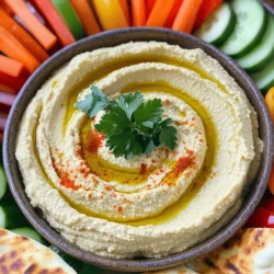 Um köstlichen Roasted Garlic Hummus zu machen, brauchst du folgende Zutaten: - 1 Dose (425 g) Kichererbsen, abgetropft und gespült - 1 Kopf Knoblauch - 3 Esslöffel Tahini - 3 Esslöffel Zitronensaft - 2 Esslöffel Olivenöl - 1 Teelöffel gemahlener Kreuzkümmel - Salz nach Geschmack - Wasser nach Bedarf - Frische Petersilie zur Garnitur - Paprika zur Garnitur Diese Zutaten bringen den vollen Geschmack in deinen Hummus. Der geröstete Knoblauch gibt dir eine süße und sanfte Note. Kichererbsen sind die Basis und machen das Ganze schön cremig. Wenn du spezielle diätetische Bedürfnisse hast, gibt es Alternativen: - Ersetze Tahini mit Sonnenblumenkernbutter für eine nussfreie Option. - Verwende Limettensaft statt Zitronensaft für einen neuen Geschmack. - Du kannst auch Joghurt hinzufügen, um die Cremigkeit zu erhöhen. - Für eine fettärmere Version, reduziere das Olivenöl oder verwende Wasser. Diese Alternativen helfen dir, deinen Hummus nach deinen Wünschen anzupassen. So kannst du ihn nach deinem Geschmack machen und trotzdem genießen. Die Wahl frischer Zutaten ist wichtig. Frischer Knoblauch und frische Kichererbsen bringen mehr Geschmack. Fertige Produkte können oft weniger Aroma haben. Wenn du frische Zutaten verwendest, weißt du auch, was du isst. Hier sind einige Tipps: - Kaufe Kichererbsen in der Dose ohne Zusatzstoffe. - Wähle frische Kräuter und Gewürze, um den besten Geschmack zu erzielen. - Achte auf die Qualität des Olivenöls. Hochwertiges Öl macht einen großen Unterschied. Indem du auf die Qualität deiner Zutaten achtest, machst du deinen Hummus noch besser. Für das vollständige Rezept, schau dir den Abschnitt "Full Recipe" an. Um den gerösteten Knoblauch perfekt zu machen, heize den Ofen auf 200°C vor. Nimm einen Kopf Knoblauch und schneide die oberste Spitze ab. Das zeigt die Zehen. Beträufle den Kopf mit einem Esslöffel Olivenöl. Wickel ihn dann in Alufolie ein. Röste den Knoblauch für 30 bis 35 Minuten. Die Zehen sollten weich und karamellisiert sein. Lass den Knoblauch etwas abkühlen, bevor du ihn anfasst. Jetzt ist es Zeit, die Hummus-Basis zu machen. Nimm eine Küchenmaschine und gib die abgetropften Kichererbsen hinein. Füge 3 Esslöffel Tahini, 3 Esslöffel Zitronensaft und 1 Teelöffel gemahlenen Kreuzkümmel hinzu. Drücke die gerösteten Knoblauchzehen aus ihrer Haut und gib sie in die Maschine. Diese Mischung sorgt für einen tollen Geschmack. Verarbeite alles in der Küchenmaschine, bis die Mischung glatt ist. Halte zwischendurch an, um die Seiten der Schüssel abzukratzen. Wenn die Mischung zu dick ist, füge langsam Wasser hinzu. Mach das jeweils mit 1 Esslöffel Wasser. So erreichst du die gewünschte Konsistenz. Wenn alles gut vermischt ist, gib 2 Esslöffel Olivenöl dazu. Mixe erneut und probiere den Hummus. Würze mit Salz nach Geschmack. Nun kannst du den Hummus servieren oder die [Full Recipe] für weitere Tipps und Anweisungen nutzen! Um den perfekten Hummus zu machen, ist die richtige Mischung wichtig. Beginne mit hochwertigen Kichererbsen. Du kannst frische Kichererbsen verwenden, aber Dosen sind einfach und schnell. Denke daran, sie gut abzutropfen und zu spülen. Röste den Knoblauch, um einen süßen, milden Geschmack zu erhalten. Achte darauf, die Mischung in der Küchenmaschine gut zu pürieren. Das sorgt für eine cremige Textur. Wenn du eine Stückigkeit spürst, mixe einfach länger. Olivenöl ist nicht nur für den Geschmack wichtig, sondern auch für die Textur. Verwende hochwertiges, kaltgepresstes Olivenöl. Es macht deinen Hummus reichhaltiger. Füge die Gewürze langsam hinzu. Kreuzkümmel bringt eine warme Note, während Zitronensaft Frische hinzufügt. Probiere verschiedene Gewürze aus, um deinen eigenen Geschmack zu finden. Eine Prise Paprika oben drauf sieht nicht nur gut aus, sondern bringt auch einen zusätzlichen Kick. Serviere deinen Hummus in einer flachen Schüssel. Das sieht schön aus und erleichtert das Dippen. Du kannst frisches Gemüse danebenlegen. Karotten, Gurken und Paprika sind tolle Optionen. Warmes Pita-Brot ist klassisch und lecker. Um das Ganze zu verschönern, träufle etwas Olivenöl über den Hummus und streue frische Petersilie darüber. Das macht ihn noch einladender. Wenn du Gäste hast, präsentiere ihn auf einem schönen Tablett. So wird er zum Star bei jedem Snack! {{image_4}} Roasted Garlic Hummus ist von Natur aus vegan und glutenfrei. Das macht ihn ideal für viele Menschen. Sie können die Zutaten einfach anpassen. Verwenden Sie frische Kichererbsen, wenn Sie möchten. Achten Sie darauf, dass alle Zutaten frei von Gluten sind. So bleibt der Hummus für alle genießbar. Fügen Sie neue Aromen hinzu, um Ihren Hummus zu verfeinern. Rote Bete gibt eine schöne Farbe und einen süßen Geschmack. Einfach die gekochte Rote Bete mit in die Küchenmaschine geben. Avocado macht den Hummus noch cremiger und reichhaltiger. Ein guter Trick ist, die Zutaten nach Geschmack zu kombinieren. Experimentieren Sie mit verschiedenen Kräutern wie Basilikum oder Koriander. Seien Sie kreativ! Fügen Sie Gewürze wie Paprika oder Chili hinzu, um einen Kick zu bekommen. Knoblauch ist schon lecker, aber versuchen Sie geröstete Zwiebeln für eine neue Tiefe. Sie können auch Nüsse oder Samen hinzufügen. Diese geben eine tolle Textur und zusätzlichen Geschmack. Probieren Sie es einfach aus und finden Sie Ihre Lieblingskombination! Lagern Sie Ihren Roasted Garlic Hummus in einem luftdichten Behälter. Das schützt ihn vor Gerüchen und hält ihn frisch. Stellen Sie den Behälter in den Kühlschrank. Die kühle Temperatur hilft, den Hummus länger haltbar zu machen. Im Kühlschrank bleibt der Hummus etwa 4 bis 7 Tage frisch. Achten Sie darauf, ihn vor dem Verzehr zu prüfen. Wenn er seltsam riecht oder sich die Farbe ändert, werfen Sie ihn weg. Sicherheit ist wichtig, auch bei leckerem Hummus. Sie können Roasted Garlic Hummus auch einfrieren. Füllen Sie ihn in einen gefrierfesten Behälter. Lassen Sie etwas Platz, da sich der Hummus beim Einfrieren ausdehnt. Er hält sich bis zu 3 Monate im Gefrierfach. Zum Auftauen stellen Sie ihn einfach in den Kühlschrank. Rühren Sie ihn gut durch, wenn er aufgetaut ist. So bleibt die cremige Textur erhalten. Um Roasted Garlic Hummus von Grund auf zu machen, röstest du zuerst den Knoblauch. Heize den Ofen auf 200°C vor. Schneide die Spitze des Knoblauchkopfes ab und beträufle ihn mit Olivenöl. Wickele ihn in Alufolie und röste ihn 30-35 Minuten. Danach bereitest du die Hummus-Basis vor. Gib Kichererbsen, Tahini, Zitronensaft, Kreuzkümmel und die gerösteten Knoblauchzehen in eine Küchenmaschine. Mixe alles, bis es glatt ist. Füge Wasser hinzu, um die Konsistenz zu verbessern. Abschließend, würze nach Geschmack und serviere den Hummus mit Olivenöl und Garnitur. Für die vollständige Anleitung kannst du die [Full Recipe] anschauen. Ja, Hummus ist sehr gesund. Er enthält Kichererbsen, die reich an Ballaststoffen und Proteinen sind. Die enthaltenen gesunden Fette aus Olivenöl fördern die Herzgesundheit. Tahini, ein Hauptbestandteil, hat viele Vitamine und Mineralien. Hummus ist auch glutenfrei und kann in einer ausgewogenen Ernährung helfen. Es ist eine großartige Wahl für Snacks oder als Dip. Ja, du kannst gerösteten Knoblauch ersetzen, aber das Geschmackserlebnis wird anders. Frischer Knoblauch gibt einen scharfen Geschmack, der weniger süß ist. Du kannst auch Knoblauchpulver benutzen, aber es wird nicht die gleiche Tiefe haben. Wenn du den Geschmack von Knoblauch magst, empfehle ich, ihn zu rösten, um die Süße und das Aroma zu entfalten. Der Artikel hat die wichtigsten Schritte zur Herstellung von geröstetem Knoblauch-Hummus behandelt. Wir schauten uns die Zutaten und Zubereitung an. Auch Tipps für die perfekte Konsistenz waren dabei. Die Variationen zeigen, wie man kreativ mit Hummus umgehen kann. Roasted Garlic Hummus ist einfach und lecker. Mit frischen Zutaten schmeckt er am besten. Nutze die Tipps, um ihn nach deinem Geschmack anzupassen. So wird Hummus zu einem echten Highlight.