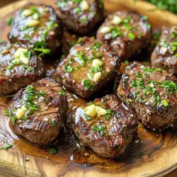 Für die Knoblauch-Butter Steakbissen brauchen Sie einige Hauptzutaten. Diese machen das Gericht lecker und herzhaft. Hier sind die Zutaten: - 450 g Sirloin-Steak, in mundgerechte Stücke geschnitten - 3 Esslöffel ungesalzene Butter - 4 Knoblauchzehen, fein gehackt - 1 Teelöffel frischer Rosmarin, gehackt - 1 Teelöffel frischer Thymian, gehackt - Salz und Pfeffer nach Geschmack - 1 Esslöffel Olivenöl Das Sirloin-Steak ist ideal, da es zart und saftig ist. Die ungesalzene Butter gibt dem Gericht einen reichen Geschmack. Knoblauch bringt ein tolles Aroma. Rosmarin und Thymian fügen eine frische Note hinzu. Die Gewürze und Kräuter sind wichtig für den Geschmack. Sie helfen, die Steakbissen zu würzen. Für dieses Rezept verwenden wir: - Salz - Pfeffer - Frischer Rosmarin - Frischer Thymian Salz und Pfeffer setzen den Geschmack frei. Frische Kräuter sorgen für mehr Tiefe und Aroma. Rosmarin hat einen starken, holzigen Geschmack. Thymian gibt eine leichte Süße. Um die Knoblauch-Butter Steakbissen schön zu servieren, brauchen wir noch ein paar zusätzliche Zutaten: - Gehackte Petersilie zum Garnieren Die gehackte Petersilie bringt Farbe und Frische ins Gericht. Sie macht die Präsentation einladend und lecker. Servieren Sie die Steakbissen auf einem rustikalen Holzbrett oder kleinen Tellern. So wird das Essen noch schöner. Den vollständigen Rezeptablauf finden Sie in der [Full Recipe]. Beginne mit dem Schneiden des Sirloin-Steaks. Teile es in mundgerechte Stücke. Du möchtest gleichmäßige Stücke, damit sie gleichmäßig garen. Nachdem du das Fleisch geschnitten hast, würze es mit Salz und Pfeffer. Das gibt den Bissen einen tollen Geschmack. Lass die Steakbissen etwa 10 Minuten ruhen, damit die Gewürze gut einziehen. Erhitze das Olivenöl in einer großen Pfanne bei mittlerer bis hoher Hitze. Wenn das Öl heiß ist, füge die Steakbissen hinzu. Achte darauf, dass die Stücke nicht überfüllt sind. So braten sie schön braun. Brate sie 2-3 Minuten auf jeder Seite an. Die Bissen sollten außen knusprig und innen zart sein. Nimm sie dann aus der Pfanne und lege sie auf einen Teller. Reduziere die Hitze in der Pfanne auf mittlere Stufe. Gib die Butter, den gehackten Knoblauch, den Rosmarin und den Thymian hinzu. Rühre die Mischung für etwa 1 Minute um. Der Knoblauch sollte goldbraun sein, aber nicht verbrennen. Danach kommen die Steakbissen zurück in die Pfanne. Schwenke sie in der Knoblauch-Butter-Mischung für 1 weitere Minute. Serviere die Bissen mit gehackter Petersilie. Du kannst das ganze Rezept hier finden: [Full Recipe]. Um die perfekte Garstufe für deine Steakbissen zu erreichen, musst du auf die Zeit achten. Brate sie 2-3 Minuten auf jeder Seite. Das ergibt einen leckeren, saftigen Kern. Für ein Medium-Rare-Ergebnis sollte die Innentemperatur etwa 57 Grad Celsius betragen. Ein Fleischthermometer hilft dir, dies genau zu messen. Wähle ein gutes Stück Fleisch. Sirloin ist ideal, da es zart und voller Geschmack ist. Achte darauf, dass das Fleisch eine schöne Marmorierung hat. Das sorgt für mehr Saftigkeit und Geschmack. Frisch ist besser, also kaufe dein Fleisch beim Metzger oder in einer guten Fleischerei. Frische Kräuter geben deinen Steakbissen einen tollen Geschmack. Verwende Rosmarin und Thymian, um die Aromen zu verstärken. Hacke die Kräuter fein, damit sie gut im Gericht verteilt sind. Du kannst auch Petersilie zum Garnieren verwenden. Das sieht nicht nur gut aus, sondern bringt auch frische Noten in das Gericht. {{image_4}} Du kannst die Knoblauch-Butter Steakbissen auf verschiedene Arten zubereiten. Grillen bringt einen rauchigen Geschmack. Heize den Grill gut vor. Lege die Steakbissen direkt auf den Grillrost. Drehe sie nach 2-3 Minuten. Achte darauf, dass sie nicht überkochen. Alternativ kannst du die Steakbissen auch im Ofen backen. Heize den Ofen auf 200 Grad Celsius vor. Lege die Bissen auf ein Backblech und brate sie 10-12 Minuten. Die Backmethode ist einfach und hält die Bissen saftig. Für eine vegane Variante kannst du Pilze verwenden. Portobello-Pilze sind eine tolle Wahl. Sie haben eine fleischige Textur und nehmen den Geschmack von Knoblauch und Butter gut auf. Ersetze die Butter durch vegane Margarine. Würze die Pilze wie im Rezept beschrieben. Eine andere Option ist, Blumenkohlsteaks zu grillen. Schneide den Blumenkohl in dicke Scheiben. Mariniere sie mit Olivenöl, Knoblauch und Kräutern. Grill die Steaks für etwa 5-7 Minuten pro Seite. Um neue Aromen zu entdecken, füge verschiedene Kräuter hinzu. Frischer Basilikum oder Koriander geben einen tollen Geschmack. Du kannst auch Chili-Flocken für etwas Schärfe verwenden. Experimentiere mit verschiedenen Saucen. Eine Sojasauce oder Teriyaki-Sauce kann interessante Noten hinzufügen. Mische die Sauce in die Knoblauch-Butter-Mischung, bevor du die Steakbissen hinzufügst. Zudem kannst du Gemüse wie Paprika oder Zucchini anbraten. Serviere sie als Beilage zu deinen Steakbissen. Diese Variationen machen das Gericht noch schmackhafter und vielseitiger. Für das vollständige Rezept, sieh dir den Full Recipe an. Nachdem Sie die Knoblauch-Butter Steakbissen genossen haben, sollten Sie die Reste gut lagern. Lassen Sie die Steakbissen zuerst auf Raumtemperatur abkühlen. Legen Sie sie dann in einen luftdichten Behälter. So bleiben sie frisch. Stellen Sie den Behälter in den Kühlschrank. Achten Sie darauf, dass die Steakbissen nicht länger als drei Tage im Kühlschrank bleiben. Um die Steakbissen wieder aufzuwärmen, verwenden Sie eine Pfanne. Erhitzen Sie sie bei mittlerer Hitze. Fügen Sie etwas Butter oder Öl hinzu, um sie saftig zu halten. Braten Sie die Bissen für etwa zwei bis drei Minuten. So bleiben sie zart und lecker. Sie können auch die Mikrowelle nutzen. Decken Sie die Bissen mit einem feuchten Papiertuch ab. So trocknen sie nicht aus. Im Kühlschrank halten sich die Steakbissen etwa drei Tage. Wenn Sie die Bissen länger aufbewahren möchten, frieren Sie sie ein. Legen Sie sie in einen gefrierfesten Behälter oder Gefrierbeutel. So sind sie bis zu drei Monate haltbar. Achten Sie darauf, die Bissen gut zu beschriften. So wissen Sie, wann Sie sie eingefroren haben. Die Zubereitung von Knoblauch-Butter Steakbissen dauert etwa 20 Minuten. Diese Zeit umfasst sowohl die Vorbereitung als auch das Kochen. Die Vorbereitung nimmt etwa 10 Minuten in Anspruch. Das Kochen der Steakbissen dauert dann nur 10 Minuten. So kannst du schnell ein leckeres Gericht zaubern, das deine Gäste beeindrucken wird. Ja, du kannst die Steakbissen im Voraus zubereiten. Es ist jedoch am besten, sie frisch zu servieren. Du kannst das Fleisch bereits schneiden und die Gewürze vorbereiten. Du könntest auch die Knoblauch-Butter-Mischung im Voraus zubereiten. Lagere sie im Kühlschrank. Erhitze alles einfach kurz vor dem Servieren. So bleibt der Geschmack frisch und köstlich. Knoblauch-Butter Steakbissen passen gut zu vielen Beilagen. Hier sind einige Ideen: - Kartoffelpüree: Cremig und lecker. - Grüner Salat: Frisch und knackig. - Gegrilltes Gemüse: Bunt und gesund. - Brot: Zum Dippen in die köstliche Butter. Diese Beilagen ergänzen die Aromen der Steakbissen perfekt und machen dein Essen zu einem Fest. Für das vollständige Rezept, schau dir den [Full Recipe] an. In diesem Artikel haben wir die besten Zutaten für Knoblauch-Butter Steakbissen entdeckt. Ich habe die Schritte zur Zubereitung erklärt. Tipps zur perfekten Garstufe helfen dir, das beste Ergebnis zu erzielen. Du hast auch Variationen für den persönlichen Geschmack gesehen. Denke daran, die Reste richtig zu lagern. So bleiben sie frisch. Ob du das Gericht einfach oder kreativ magst, Knoblauch-Butter Steakbissen sind immer ein Hit. Probiere es aus und genieße!