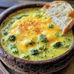 Um eine köstliche Broccoli-Cheddar-Suppe zu machen, brauchst du: - 4 Tassen frische Brokkoliröschen - 1 mittelgroße Zwiebel, gewürfelt - 2 Knoblauchzehen, fein gehackt - 3 Esslöffel ungesalzene Butter - 1/4 Tasse Allzweckmehl - 4 Tassen Gemüsebrühe - 1 Tasse Sahne - 2 Tassen geriebener scharfer Cheddar-Käse Diese Zutaten sind die Basis für den vollen Geschmack. Frischer Brokkoli sorgt für eine tolle Textur. Zwiebel und Knoblauch bringen Tiefe in den Geschmack. Füge folgende Gewürze hinzu, um die Suppe zu verfeinern: - 1/2 Teelöffel Senfpulver - 1/2 Teelöffel Paprika - Salz und schwarzer Pfeffer nach Geschmack Diese Gewürze machen die Suppe spannend. Senfpulver gibt eine leichte Schärfe. Paprika bringt eine schöne Farbe und Geschmack. Um die Suppe noch besser zu genießen, serviere sie mit: - Krustigem Brot Das knusprige Brot ist perfekt zum Dippen. Es ergänzt die cremige Suppe hervorragend. Du kannst auch Croûtons verwenden, wenn du etwas anderes willst. Für das komplette Rezept schaue dir die Full Recipe an. Um die Brokkoli-Cheddar-Suppe zu machen, beginne mit dem Zusammenstellen der Zutaten. Du brauchst: - 4 Tassen frische Brokkoliröschen - 1 mittelgroße Zwiebel, gewürfelt - 2 Knoblauchzehen, fein gehackt - 3 Esslöffel ungesalzene Butter - 1/4 Tasse Allzweckmehl - 4 Tassen Gemüsebrühe - 1 Tasse Sahne - 2 Tassen geriebener scharfer Cheddar-Käse - 1/2 Teelöffel Senfpulver - 1/2 Teelöffel Paprika - Salz und schwarzer Pfeffer nach Geschmack - Optional: krustiges Brot zum Servieren Wasche den Brokkoli gut und schneide ihn in kleine Röschen. Würfle die Zwiebel und hacke den Knoblauch. Diese Vorbereitung macht den Kochvorgang einfach und schnell. Als Nächstes erhitzt du einen großen Topf bei mittlerer Hitze und gibst die Butter hinein. Lass die Butter schmelzen und füge die gewürfelte Zwiebel hinzu. Brate die Zwiebel für etwa 5 Minuten, bis sie glasig wird. Dann gib den gehackten Knoblauch dazu und brate ihn 1-2 Minuten lang. Der Duft wird köstlich sein! Streue das Mehl gleichmäßig über die Zwiebel- und Knoblauchmischung. Rühre ständig, um eine Mehlschwitze zu bilden. Lass diese Mischung etwa 1 Minute lang kochen. Sie bildet die Basis für die cremige Suppe. Jetzt kommt der spannende Teil. Gieße die Gemüsebrühe langsam in den Topf. Rühre kräftig mit einem Schneebesen, damit keine Klumpen entstehen. Koche die Mischung für etwa 5 Minuten, bis sie eindickt. Füge die Brokkoliröschen, Senfpulver und Paprika hinzu. Lass die Suppe 15-20 Minuten köcheln, bis der Brokkoli zart wird. Danach püriere die Suppe mit einem Stabmixer, bis sie glatt ist. Jetzt ist die Basis bereit für die Sahne und den Cheddar-Käse. Setze den Topf zurück auf die Herdplatte und rühre die Sahne und den Käse ein, bis alles schön cremig ist. Für das vollständige Rezept kannst du die [Full Recipe] anschauen. Die Konsistenz macht diese Suppe besonders. Um sie perfekt zu machen, püriere die Suppe gut. Ein Stabmixer ist ideal dafür. So bekommst du eine glatte, cremige Textur. Wenn die Suppe zu dick ist, füge etwas Gemüsebrühe hinzu. Ist sie zu dünn? Lass sie noch etwas köcheln, bis sie eindickt. Du kannst den Geschmack anpassen, wie du willst. Füge etwas Zitronensaft hinzu für Frische. Wenn du es scharf magst, nimm mehr Paprika oder füge Cayennepfeffer hinzu. Kräuter wie Thymian oder Dill geben auch einen tollen Geschmack. Experimentiere mit verschiedenen Käsesorten für neue Aromen. Um die Suppe besonders cremig zu machen, benutze hochwertige Sahne. Eine Mischung aus Sahne und Milch funktioniert auch gut. Für einen extra cremigen Geschmack, füge mehr Käse hinzu. Lass den Käse langsam in der heißen Suppe schmelzen. Rühre gut um, damit sich alles verbindet. Du kannst auch etwas Frischkäse hinzufügen für mehr Cremigkeit. {{image_4}} Eine vegane Version der Brokkoli-Cheddar-Suppe ist einfach und lecker. Statt Käse können Sie Cashew-Creme oder Hefeflocken verwenden. Diese Zutaten geben der Suppe einen großartigen Geschmack. Verwenden Sie auch pflanzliche Butter und Gemüsebrühe. So bleibt die Suppe rein pflanzlich und gesund. Probieren Sie es aus! Um die Suppe noch nahrhafter zu machen, fügen Sie gerne Möhren oder Kartoffeln hinzu. Schneiden Sie die Möhren in kleine Würfel. Diese Würfel geben der Suppe süße und zusätzliche Textur. Kartoffeln machen die Suppe noch cremiger. Kochen Sie diese einfach zusammen mit dem Brokkoli. So erreichen Sie eine köstliche Konsistenz. Verleihen Sie Ihrer Suppe einen besonderen Kick mit Gewürzen. Fügen Sie zum Beispiel Kreuzkümmel oder Curry hinzu. Diese Gewürze bringen neue Aromen in die Suppe. Auch ein Spritzer Zitronensaft kann helfen, die Aromen aufzuhellen. Experimentieren Sie mit verschiedenen Kräutern wie Thymian oder Basilikum für mehr Tiefe. Um die Brokkoli-Cheddar-Suppe frisch zu halten, stelle sie in einen luftdichten Behälter. Lass die Suppe auf Raumtemperatur abkühlen, bevor du sie im Kühlschrank lagerst. So vermeidest du Kondensation, die die Qualität beeinträchtigen kann. Die Suppe bleibt so bis zu fünf Tage frisch. Achte darauf, die Suppe vor dem Servieren gut umzurühren. Wenn du Reste hast, kannst du die Suppe einfrieren. Fülle sie in gefriergeeignete Behälter oder Beutel. Achte darauf, etwas Platz zu lassen, da die Suppe beim Einfrieren expandiert. So hält sie sich bis zu drei Monate. Um die Suppe später zu genießen, tau sie im Kühlschrank über Nacht auf. Um die Suppe aufzuwärmen, gebe sie in einen Topf. Erwärme sie bei schwacher Hitze, damit sie nicht anbrennt. Rühre die Suppe häufig um, um eine gleichmäßige Erwärmung zu gewährleisten. Wenn die Suppe zu dick ist, füge etwas Gemüsebrühe oder Wasser hinzu. So bleibt sie cremig und lecker. Ja, du kannst tiefgekühlten Brokkoli verwenden. Tiefkühlbrokkoli ist oft frisch gefroren. Er hat eine ähnliche Textur und einen guten Geschmack. Achte darauf, ihn vorher nicht zu kochen. Füge ihn einfach direkt zur Suppe hinzu. So sparst du Zeit und hast trotzdem eine leckere Suppe. Die Suppe hält sich etwa 3 bis 4 Tage im Kühlschrank. Stelle sicher, dass du sie in einem luftdichten Behälter aufbewahrst. So bleibt sie frisch. Wenn du die Suppe länger aufbewahren möchtest, friere sie ein. So kannst du sie später genießen. Brokkoli-Cheddar-Suppe ist gut für dich. Sie enthält viele Vitamine und Nährstoffe. Brokkoli ist reich an Vitamin C und K. Diese Vitamine stärken dein Immunsystem und deine Knochen. Der Cheddar-Käse liefert Kalzium und Protein. Das macht die Suppe nahrhaft und sättigend. Wenn du die Suppe mit krustigem Brot servierst, hast du eine vollwertige Mahlzeit. Du kannst die Nährwerte leicht anpassen, indem du weniger Käse verwendest oder Pflanzenmilch wählst. So wird die Suppe leichter und bleibt trotzdem lecker. Probiere die Cremige Brokkoli-Cheddar-Genuss mit diesem [Full Recipe]. In diesem Blogpost haben wir die besten Zutaten für eine leckere Brokkoli-Cheddar-Suppe betrachtet. Wir haben die Zubereitung Schritt für Schritt erklärt, von der Vorbereitung der Zutaten bis hin zu Tipps für die perfekte Konsistenz. Ich habe Variationen und Lagerungshinweise geteilt, um die Suppe frisch zu halten. Denken Sie daran, die Suppe nach Ihrem Geschmack anzupassen. Egal, ob vegan oder klassisch, jede Version ist genial. Viel Spaß beim Kochen und Genießen!