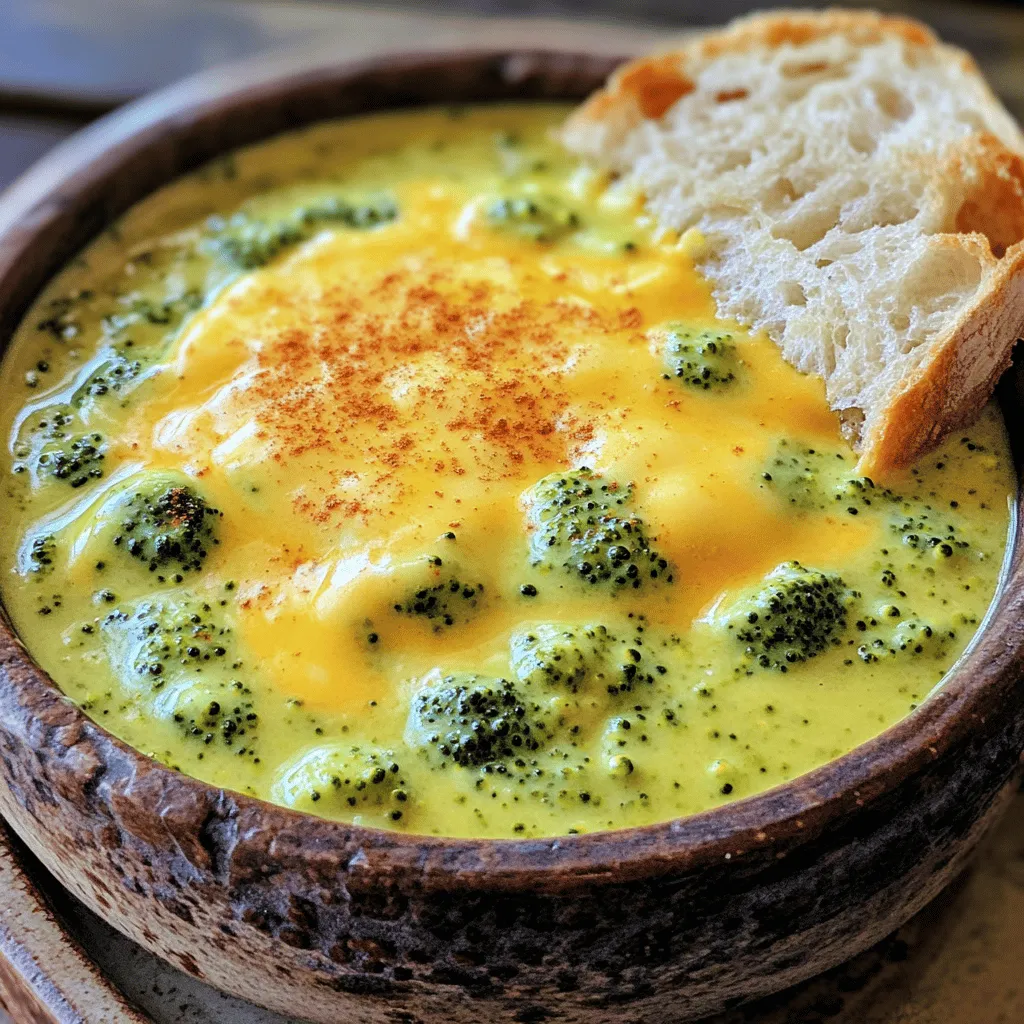 Um eine köstliche Broccoli-Cheddar-Suppe zu machen, brauchst du: - 4 Tassen frische Brokkoliröschen - 1 mittelgroße Zwiebel, gewürfelt - 2 Knoblauchzehen, fein gehackt - 3 Esslöffel ungesalzene Butter - 1/4 Tasse Allzweckmehl - 4 Tassen Gemüsebrühe - 1 Tasse Sahne - 2 Tassen geriebener scharfer Cheddar-Käse Diese Zutaten sind die Basis für den vollen Geschmack. Frischer Brokkoli sorgt für eine tolle Textur. Zwiebel und Knoblauch bringen Tiefe in den Geschmack. Füge folgende Gewürze hinzu, um die Suppe zu verfeinern: - 1/2 Teelöffel Senfpulver - 1/2 Teelöffel Paprika - Salz und schwarzer Pfeffer nach Geschmack Diese Gewürze machen die Suppe spannend. Senfpulver gibt eine leichte Schärfe. Paprika bringt eine schöne Farbe und Geschmack. Um die Suppe noch besser zu genießen, serviere sie mit: - Krustigem Brot Das knusprige Brot ist perfekt zum Dippen. Es ergänzt die cremige Suppe hervorragend. Du kannst auch Croûtons verwenden, wenn du etwas anderes willst. Für das komplette Rezept schaue dir die Full Recipe an. Um die Brokkoli-Cheddar-Suppe zu machen, beginne mit dem Zusammenstellen der Zutaten. Du brauchst: - 4 Tassen frische Brokkoliröschen - 1 mittelgroße Zwiebel, gewürfelt - 2 Knoblauchzehen, fein gehackt - 3 Esslöffel ungesalzene Butter - 1/4 Tasse Allzweckmehl - 4 Tassen Gemüsebrühe - 1 Tasse Sahne - 2 Tassen geriebener scharfer Cheddar-Käse - 1/2 Teelöffel Senfpulver - 1/2 Teelöffel Paprika - Salz und schwarzer Pfeffer nach Geschmack - Optional: krustiges Brot zum Servieren Wasche den Brokkoli gut und schneide ihn in kleine Röschen. Würfle die Zwiebel und hacke den Knoblauch. Diese Vorbereitung macht den Kochvorgang einfach und schnell. Als Nächstes erhitzt du einen großen Topf bei mittlerer Hitze und gibst die Butter hinein. Lass die Butter schmelzen und füge die gewürfelte Zwiebel hinzu. Brate die Zwiebel für etwa 5 Minuten, bis sie glasig wird. Dann gib den gehackten Knoblauch dazu und brate ihn 1-2 Minuten lang. Der Duft wird köstlich sein! Streue das Mehl gleichmäßig über die Zwiebel- und Knoblauchmischung. Rühre ständig, um eine Mehlschwitze zu bilden. Lass diese Mischung etwa 1 Minute lang kochen. Sie bildet die Basis für die cremige Suppe. Jetzt kommt der spannende Teil. Gieße die Gemüsebrühe langsam in den Topf. Rühre kräftig mit einem Schneebesen, damit keine Klumpen entstehen. Koche die Mischung für etwa 5 Minuten, bis sie eindickt. Füge die Brokkoliröschen, Senfpulver und Paprika hinzu. Lass die Suppe 15-20 Minuten köcheln, bis der Brokkoli zart wird. Danach püriere die Suppe mit einem Stabmixer, bis sie glatt ist. Jetzt ist die Basis bereit für die Sahne und den Cheddar-Käse. Setze den Topf zurück auf die Herdplatte und rühre die Sahne und den Käse ein, bis alles schön cremig ist. Für das vollständige Rezept kannst du die [Full Recipe] anschauen. Die Konsistenz macht diese Suppe besonders. Um sie perfekt zu machen, püriere die Suppe gut. Ein Stabmixer ist ideal dafür. So bekommst du eine glatte, cremige Textur. Wenn die Suppe zu dick ist, füge etwas Gemüsebrühe hinzu. Ist sie zu dünn? Lass sie noch etwas köcheln, bis sie eindickt. Du kannst den Geschmack anpassen, wie du willst. Füge etwas Zitronensaft hinzu für Frische. Wenn du es scharf magst, nimm mehr Paprika oder füge Cayennepfeffer hinzu. Kräuter wie Thymian oder Dill geben auch einen tollen Geschmack. Experimentiere mit verschiedenen Käsesorten für neue Aromen. Um die Suppe besonders cremig zu machen, benutze hochwertige Sahne. Eine Mischung aus Sahne und Milch funktioniert auch gut. Für einen extra cremigen Geschmack, füge mehr Käse hinzu. Lass den Käse langsam in der heißen Suppe schmelzen. Rühre gut um, damit sich alles verbindet. Du kannst auch etwas Frischkäse hinzufügen für mehr Cremigkeit. {{image_4}} Eine vegane Version der Brokkoli-Cheddar-Suppe ist einfach und lecker. Statt Käse können Sie Cashew-Creme oder Hefeflocken verwenden. Diese Zutaten geben der Suppe einen großartigen Geschmack. Verwenden Sie auch pflanzliche Butter und Gemüsebrühe. So bleibt die Suppe rein pflanzlich und gesund. Probieren Sie es aus! Um die Suppe noch nahrhafter zu machen, fügen Sie gerne Möhren oder Kartoffeln hinzu. Schneiden Sie die Möhren in kleine Würfel. Diese Würfel geben der Suppe süße und zusätzliche Textur. Kartoffeln machen die Suppe noch cremiger. Kochen Sie diese einfach zusammen mit dem Brokkoli. So erreichen Sie eine köstliche Konsistenz. Verleihen Sie Ihrer Suppe einen besonderen Kick mit Gewürzen. Fügen Sie zum Beispiel Kreuzkümmel oder Curry hinzu. Diese Gewürze bringen neue Aromen in die Suppe. Auch ein Spritzer Zitronensaft kann helfen, die Aromen aufzuhellen. Experimentieren Sie mit verschiedenen Kräutern wie Thymian oder Basilikum für mehr Tiefe. Um die Brokkoli-Cheddar-Suppe frisch zu halten, stelle sie in einen luftdichten Behälter. Lass die Suppe auf Raumtemperatur abkühlen, bevor du sie im Kühlschrank lagerst. So vermeidest du Kondensation, die die Qualität beeinträchtigen kann. Die Suppe bleibt so bis zu fünf Tage frisch. Achte darauf, die Suppe vor dem Servieren gut umzurühren. Wenn du Reste hast, kannst du die Suppe einfrieren. Fülle sie in gefriergeeignete Behälter oder Beutel. Achte darauf, etwas Platz zu lassen, da die Suppe beim Einfrieren expandiert. So hält sie sich bis zu drei Monate. Um die Suppe später zu genießen, tau sie im Kühlschrank über Nacht auf. Um die Suppe aufzuwärmen, gebe sie in einen Topf. Erwärme sie bei schwacher Hitze, damit sie nicht anbrennt. Rühre die Suppe häufig um, um eine gleichmäßige Erwärmung zu gewährleisten. Wenn die Suppe zu dick ist, füge etwas Gemüsebrühe oder Wasser hinzu. So bleibt sie cremig und lecker. Ja, du kannst tiefgekühlten Brokkoli verwenden. Tiefkühlbrokkoli ist oft frisch gefroren. Er hat eine ähnliche Textur und einen guten Geschmack. Achte darauf, ihn vorher nicht zu kochen. Füge ihn einfach direkt zur Suppe hinzu. So sparst du Zeit und hast trotzdem eine leckere Suppe. Die Suppe hält sich etwa 3 bis 4 Tage im Kühlschrank. Stelle sicher, dass du sie in einem luftdichten Behälter aufbewahrst. So bleibt sie frisch. Wenn du die Suppe länger aufbewahren möchtest, friere sie ein. So kannst du sie später genießen. Brokkoli-Cheddar-Suppe ist gut für dich. Sie enthält viele Vitamine und Nährstoffe. Brokkoli ist reich an Vitamin C und K. Diese Vitamine stärken dein Immunsystem und deine Knochen. Der Cheddar-Käse liefert Kalzium und Protein. Das macht die Suppe nahrhaft und sättigend. Wenn du die Suppe mit krustigem Brot servierst, hast du eine vollwertige Mahlzeit. Du kannst die Nährwerte leicht anpassen, indem du weniger Käse verwendest oder Pflanzenmilch wählst. So wird die Suppe leichter und bleibt trotzdem lecker. Probiere die Cremige Brokkoli-Cheddar-Genuss mit diesem [Full Recipe]. In diesem Blogpost haben wir die besten Zutaten für eine leckere Brokkoli-Cheddar-Suppe betrachtet. Wir haben die Zubereitung Schritt für Schritt erklärt, von der Vorbereitung der Zutaten bis hin zu Tipps für die perfekte Konsistenz. Ich habe Variationen und Lagerungshinweise geteilt, um die Suppe frisch zu halten. Denken Sie daran, die Suppe nach Ihrem Geschmack anzupassen. Egal, ob vegan oder klassisch, jede Version ist genial. Viel Spaß beim Kochen und Genießen!