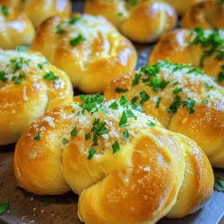 Für die perfekten Parmesan Knoblauchknoten benötigen wir: - 1 Paket (450 g) Pizzateig - 60 ml ungesalzene Butter, geschmolzen - 4 Knoblauchzehen, fein gehackt - 50 g geriebener Parmesan Der Pizzateig bildet die Basis. Er sorgt für eine schöne, luftige Textur. Die Butter gibt den Knoten Geschmack und hilft beim Bräunen. Der Knoblauch bringt ein tolles Aroma. Parmesan fügt eine salzige, würzige Note hinzu. Zusätzlich brauchen wir: - 1 Esslöffel frische Petersilie, gehackt - 1 Teelöffel italienische Gewürzmischung - 1/2 Teelöffel Salz - 1/4 Teelöffel schwarzer Pfeffer Petersilie bringt Frische. Die italienische Gewürzmischung verleiht Tiefe. Salz und Pfeffer sind wichtig für den Geschmack. Diese Gewürze heben die Aromen der Knoten hervor. Das Rezept ergibt etwa 12 Knoten. Jeder Knoten hat ungefähr 110 Kalorien. Außerdem enthält er: - 5 g Fett - 15 g Kohlenhydrate - 3 g Eiweiß Diese Knoblauchknoten sind ein toller Snack oder eine Beilage. Sie sind einfach zu machen und voller Geschmack. Für das vollständige Rezept, schauen Sie sich das [Full Recipe] an. Heize deinen Ofen auf 200°C vor. Das ist wichtig, um die Knoten knusprig zu machen. Bestäube eine leicht bemehlte Arbeitsfläche. Rolle den Pizzateig etwa 1,5 cm dick aus. So bekommst du die perfekte Konsistenz für deine Knoten. Schneide den Teig in Streifen. Jeder Streifen sollte etwa 2,5 cm breit und 15 cm lang sein. Nimm jeden Streifen und forme ihn zu einem Knoten. Tucke die Enden unter den Knoten. So bleibt die Form schön und ordentlich. Lege die Knoten auf ein gefettetes Backblech mit genug Abstand. Vermenge in einer kleinen Schüssel die geschmolzene Butter, den gehackten Knoblauch, die italienische Gewürzmischung, das Salz und den Pfeffer. Bestreiche jeden Knoten großzügig mit der Knoblauch-Butter-Mischung. Streue dann den geriebenen Parmesan gleichmäßig über die Knoten. Backe die Knoten für etwa 15-18 Minuten, bis sie goldbraun sind. Nach dem Backen bestreiche die Knoten mit der restlichen Butter und garniere sie mit frischer Petersilie. Diese Schritte machen deine Parmesan Knoblauchknoten besonders lecker. Für das vollständige Rezept, schaue dir den Full Recipe an. Um perfekte Knoblauchknoten zu machen, achten Sie auf die Textur. Der Teig sollte weich, aber nicht klebrig sein. Backen Sie die Knoten bei 200°C. Die Backzeit beträgt 15-18 Minuten. Überprüfen Sie die Knoten nach 15 Minuten. Sie sollten goldbraun sein. Wenn sie zu lange backen, werden sie trocken. Frische Zutaten sind gut, aber getrocknete sind auch toll. Wenn Sie frische Petersilie nicht haben, verwenden Sie getrocknete Kräuter. Diese verleihen auch Geschmack. Für den Knoblauch können Sie Knoblauchpulver verwenden. Es ist eine schnelle und einfache Alternative. Ein häufiger Fehler ist das Über- oder Unterbacken. Wenn die Knoten nicht golden sind, sollten Sie sie länger backen. Achten Sie auch auf die Gewürzverteilung. Tragen Sie die Knoblauch-Butter-Mischung gleichmäßig auf. So schmecken alle Knoten gleich gut. Vermeiden Sie es, den Parmesan zu spät hinzuzufügen. Fügen Sie ihn vor dem Backen hinzu, damit er schmilzt und knusprig wird. Diese Tipps helfen Ihnen, Ihre Parmesan Knoblauchknoten perfekt zuzubereiten. Für das vollständige Rezept schauen Sie sich das [Full Recipe] an. {{image_4}} Du kannst für die Knoten auch andere Käsesorten verwenden. Mozzarella schmilzt sehr gut und gibt einen tollen Geschmack. Cheddar hat eine schöne Schärfe und macht die Knoten besonders lecker. Experimentiere mit verschiedenen Käsesorten, um deinen perfekten Geschmack zu finden. Die Knoten sind sehr vielseitig. Du kannst frische Kräuter wie Rosmarin oder Thymian hinzufügen. Diese Kräuter bringen einen tollen Duft und Geschmack. Ein wenig Chili gibt dem Ganzen eine scharfe Note. Sei kreativ und passe die Gewürze deinem Geschmack an. Für eine vegane Version kannst du pflanzenbasierte Butter nutzen. Es gibt auch tolle Käsesubstitute auf pflanzlicher Basis. Diese Optionen sind genauso schmackhaft. So kannst du die Knoten auch ohne tierische Produkte genießen. Es ist einfach und macht Spaß, neue Wege zu finden, um die Knoten zu variieren. Für das vollständige Rezept schau dir die [Full Recipe] an. Um die Knoten frisch zu halten, legen Sie sie in einen luftdichten Behälter. Stellen Sie sicher, dass der Behälter gut verschlossen ist. So bleibt die Feuchtigkeit erhalten. Wenn Sie die Knoten nicht sofort essen, können Sie auch ein Stück Backpapier dazwischenlegen. Das verhindert, dass sie zusammenkleben. Die besten Methoden, um die Knoten wieder aufzuwärmen, sind der Ofen oder eine Pfanne. Heizen Sie den Ofen auf 180°C vor. Legen Sie die Knoten auf ein Backblech und backen Sie sie 5 bis 10 Minuten. In einer Pfanne können Sie sie bei niedriger Hitze für einige Minuten aufwärmen. Dies gibt ihnen eine schöne, knusprige Außenseite. Die Knoten halten sich im Kühlschrank etwa 3 bis 4 Tage. Wenn Sie sie länger aufbewahren möchten, frieren Sie sie ein. Wickeln Sie die Knoten gut in Frischhaltefolie ein. So bleiben sie bis zu 2 Monate frisch. Denken Sie daran, sie beim Auftauen langsam im Kühlschrank zu lassen, bevor Sie sie aufwärmen. Parmesan Knoblauchknoten bleiben frisch, wenn man sie richtig lagert. Du kannst sie in einem luftdichten Behälter aufbewahren. So bleiben sie bis zu drei Tage im Kühlschrank gut. Für längere Haltbarkeit kannst du sie einfrieren. Im Gefrierfach halten sie bis zu drei Monate. Stelle sicher, dass sie gut verpackt sind, um Gefrierbrand zu vermeiden. Ja, du kannst deinen eigenen Pizzateig leicht zubereiten. Mixe dafür Mehl, Wasser, Hefe und Salz. Knete den Teig, bis er glatt ist. Lass ihn dann für etwa eine Stunde ruhen, bis er aufgeht. Dies gibt dir einen frischen und leckeren Teig für deine Knoblauchknoten. Du kannst auch das Rezept für Parmesan Knoblauchknoten verwenden, um die Menge anzupassen. Du kannst viele Dips und Beilagen zu Parmesan Knoblauchknoten servieren. Marinierter Olivenöl-Dip ist eine tolle Wahl. Auch Balsamico-Essig passt gut dazu. Für etwas Schärfe kannst du einen scharfen Dip verwenden. Diese Knoten schmecken auch toll zu einer frischen Tomatensauce. Experimentiere mit verschiedenen Dips, um deinen Favoriten zu finden. Die Parmesan Knoblauchknoten sind einfach zuzubereiten und sehr lecker. Wir haben die besten Zutaten und Variationen besprochen. Du kennst nun Tricks, um sie perfekt zu machen und Fehler zu vermeiden. Die Lagerung, Aufwärmen und Haltbarkeit sind ebenfalls wichtig. Jetzt hast du alles, um diese Knoten zu Hause zu genießen. Viel Spaß beim Ausprobieren!