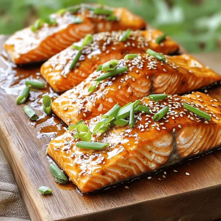 Um einen köstlichen Honig-Knoblauch-Glasierten Lachs zuzubereiten, benötigst du die folgenden Hauptzutaten: - 4 Lachsfilets (ca. 170 g jedes) - 60 ml Honig - 60 ml Sojasauce (geringer Natriumgehalt bevorzugt) - 4 Knoblauchzehen, gehackt - 1 Teelöffel frischer Ingwer, gerieben - 15 ml Sesamöl - 15 ml Olivenöl - Salz und Pfeffer nach Geschmack Diese Zutaten vereinen sich zu einer süßlich-würzigen Marinade. Der Lachs wird so zart und aromatisch. Um deinem Gericht den letzten Schliff zu geben, füge diese Garnierungen hinzu: - 1 Esslöffel Sesamsamen - 2 Frühlingszwiebeln, in Ringe geschnitten Diese Zutaten bringen Farbe und zusätzlichen Geschmack auf den Teller. Sesamsamen sorgen für einen nussigen Crunch. Wenn du die besten Zutaten auswählst, achte auf Folgendes: - Lachs: Suche nach frischem, glänzendem Lachs ohne unangenehmen Geruch. Der Fisch sollte fest und elastisch sein. - Knoblauch: Wähle feste, trockene Knoblauchzehen ohne grüne Triebe. - Honig: Nutze hochwertigen, reinen Honig. Achte darauf, dass er nicht mit Zucker gemischt ist. - Frühlingszwiebeln: Sie sollten frisch, knackig und grün sein. Frische Zutaten machen dein Essen noch schmackhafter. Du kannst die vollständige Zubereitung in dem Rezept für Honig-Knoblauch-Glasierten Lachs finden. Um den besten Geschmack zu erzielen, marinieren Sie den Lachs. Nehmen Sie eine mittelgroße Schüssel. Vermengen Sie 60 ml Honig, 60 ml Sojasauce, 4 gehackte Knoblauchzehen, 1 Teelöffel frischen Ingwer und 15 ml Sesamöl. Rühren Sie alles gut um. Legen Sie die Lachsfilets in ein flaches Gericht oder einen Zip-Lock-Beutel. Gießen Sie die Marinade darüber. Achten Sie darauf, dass der Lachs gut bedeckt ist. Lassen Sie ihn mindestens 30 Minuten marinieren. Für mehr Geschmack lassen Sie ihn bis zu 2 Stunden im Kühlschrank. Heizen Sie Ihren Grill oder Ihre Pfanne bei mittelhoher Hitze vor. Fügen Sie 15 ml Olivenöl hinzu. Nehmen Sie die Lachsfilets aus der Marinade und lassen Sie die überschüssige Flüssigkeit abtropfen. Würzen Sie die Filets leicht mit Salz und Pfeffer. Legen Sie die Filets mit der Hautseite nach unten auf den Grill oder in die Pfanne. Kochen Sie den Lachs 4-5 Minuten auf jeder Seite. Der Lachs sollte gar sein und sich leicht mit einer Gabel zerteilen lassen. Bepinseln Sie die Filets während des Kochens mit der übrig gebliebenen Marinade für mehr Geschmack. Achten Sie darauf, den Lachs nicht zu überkochen. Ein guter Anhaltspunkt ist, wenn er eine goldene Farbe hat. Wenn der Lachs sich leicht mit einer Gabel zerteilen lässt, ist er perfekt. Lassen Sie ihn nach dem Kochen 2 Minuten ruhen. Vor dem Servieren können Sie ihn mit Sesamsamen und geschnittenen Frühlingszwiebeln garnieren. Diese geben nicht nur Farbe, sondern auch zusätzlichen Geschmack. Wenn Sie mehr Details möchten, schauen Sie sich das [Full Recipe] an. Die restliche Marinade ist ein wahres Geschenk. Sie kann den Geschmack des Lachses noch verstärken. Verwende sie beim Grillen oder Braten. Bepinsle den Lachs mit der Marinade, während er kocht. So bleibt er saftig und lecker. Du kannst die Marinade auch für Gemüse nutzen. Es gibt deinem Gemüse einen tollen Geschmack. Zu honig-knoblauch-glasiertem Lachs passen viele Beilagen. Hier sind einige meiner Favoriten: - Gedämpfter Brokkoli - Gebratene grüne Bohnen - Quinoa oder Reis - Ein frischer Salat Diese Beilagen bringen Farbe und Textur auf den Teller. Sie ergänzen den süßen und herzhaften Geschmack des Lachses perfekt. Gute Werkzeuge machen das Kochen einfacher. Hier sind einige nützliche Hilfsmittel: - Eine Grillpfanne für gleichmäßige Hitze - Ein Pinsel zum Auftragen der Marinade - Ein scharfes Messer für das Schneiden von Zutaten Mit diesen Werkzeugen kannst du den Lachs gut zubereiten. Sie helfen dir, jedes Mal das perfekte Ergebnis zu erzielen. {{image_4}} Wenn Sie Lachs im Ofen zubereiten möchten, ist das ganz einfach. Heizen Sie den Ofen auf 200 Grad Celsius vor. Legen Sie die marinierten Lachsfilets auf ein Backblech. Backen Sie den Lachs etwa 12 bis 15 Minuten. Achten Sie darauf, dass der Lachs zart und saftig bleibt. Ich empfehle, die Filets mit der restlichen Marinade zu bepinseln. So erhält der Lachs eine schöne Glasur und tollen Geschmack. Es gibt viele leckere Alternativen zur Honig-Knoblauch-Glasur. Zum Beispiel können Sie eine Teriyaki-Soße verwenden. Diese gibt dem Lachs eine süße und salzige Note. Eine Zitronen-Dill-Marinade ist ebenfalls frisch und aromatisch. Mischen Sie frischen Zitronensaft, Olivenöl und Dill. Lassen Sie den Lachs in dieser Marinade ein paar Stunden ziehen. Sie können auch scharfe Sriracha-Soße mit Honig mischen. Das ergibt eine süß-scharfe Glasur, die viele lieben. Wenn Sie eine vegetarische oder vegane Option suchen, probieren Sie Tofu oder Gemüse. Marinieren Sie Tofu in der gleichen Honig-Knoblauch-Mischung, aber ersetzen Sie den Honig durch Ahornsirup. Backen Sie den Tofu im Ofen oder braten Sie ihn in der Pfanne. Für Gemüse können Sie Spargel oder Zucchini verwenden. Diese schmecken köstlich in der Marinade und grillen oder rösten gut. So haben Sie ein gesundes und leckeres Gericht, das für alle geeignet ist. Um den übrig gebliebenen Lachs frisch zu halten, lege ihn in einen luftdichten Behälter. Du kannst ihn im Kühlschrank aufbewahren. Der Lachs bleibt so bis zu drei Tage genießbar. Achte darauf, ihn nicht zu lange stehen zu lassen. Wenn du den Lachs länger aufbewahren möchtest, friere ihn ein. Wickele die Filets gut in Frischhaltefolie ein. Lege sie dann in einen Gefrierbeutel. So bleibt der Lachs bis zu drei Monate frisch. Wenn du bereit bist, ihn zu essen, tau ihn über Nacht im Kühlschrank auf. Die Marinade kann auch aufbewahrt werden. Fülle sie in ein sauberes Glas und stelle sie in den Kühlschrank. So bleibt sie bis zu einer Woche frisch. Du kannst sie später zum Marinieren neuer Lachsfilets verwenden oder als Sauce nutzen. Du solltest den Lachs mindestens 30 Minuten marinieren. Das gibt der Marinade Zeit, in das Fleisch einzuziehen. Wenn du mehr Geschmack möchtest, marinier den Lachs bis zu 2 Stunden im Kühlschrank. Zu langes Marinieren kann den Lachs jedoch etwas weich machen. Ja, du kannst gefrorenen Lachs verwenden. Achte darauf, ihn vollständig aufzutauen, bevor du ihn marinierst. Dies gibt dir die beste Textur und den besten Geschmack. Du kannst den Lachs über Nacht im Kühlschrank auftauen oder ihn in kaltem Wasser auftauen. Vermeide heißes Wasser, da es die Textur des Lachses beeinträchtigen kann. Für Honig-Knoblauch-Glasierter Lachs passen viele Beilagen gut. Hier sind einige meiner Favoriten: - Gedämpftes Gemüse wie Brokkoli oder grüne Bohnen - Reis oder Quinoa für eine sättigende Grundlage - Ein frischer Salat mit Zitrus-Dressing - Süßkartoffelpüree für einen süßen Kontrast Diese Beilagen ergänzen die Aromen des Lachses und machen das Gericht ausgewogen. Du kannst die Beilagen nach deinem Geschmack wählen. Für das komplette Rezept schau dir die Full Recipe an. Zusammenfassend haben wir die besten Zutaten und Zubereitungstipps für honig-knoblauch-glasierten Lachs behandelt. Außerdem gab es tolle Variationen und Lagerhinweise. Mit frischen Zutaten und der richtigen Marinade kannst du jedes Mal ein köstliches Gericht zaubern. Denke daran, kreativ zu sein und auch Alternatives auszuprobieren. Mit diesen Tipps bekommst du das perfekte Ergebnis für deine nächste Mahlzeit.