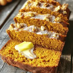 Um das beste Pumpkin Bread zu machen, brauchen Sie folgende Hauptzutaten: - 1 ½ Tassen Kürbispüree - 1 Tasse Kristallzucker - ½ Tasse brauner Zucker, fest gedrückt - ½ Tasse Pflanzenöl - 3 große Eier - 1 Teelöffel Vanilleextrakt - 2 Tassen Weizenmehl - 1 Teelöffel Natron - ½ Teelöffel Backpulver - ½ Teelöffel Salz - 1 Teelöffel gemahlener Zimt - ½ Teelöffel gemahlene Muskatnuss - ¼ Teelöffel gemahlener Ingwer - ¼ Teelöffel gemahlene Nelken - ½ Tasse gehackte Walnüsse oder Pekannüsse (optional) Diese Zutaten geben dem Brot seinen guten Geschmack und die perfekte Textur. Sie können das Rezept anpassen, indem Sie einige optionale Zutaten hinzufügen: - Schokoladenstückchen für mehr Süße - Trockenfrüchte wie Rosinen oder Cranberries für einen fruchtigen Geschmack - Verschiedene Nüsse für Crunch und Textur Diese Optionen machen Ihr Pumpkin Bread noch interessanter und leckerer. Die Qualität der Zutaten ist wichtig. Hier sind einige Tipps: - Verwenden Sie frisches Kürbispüree für den besten Geschmack. - Wählen Sie hochwertige Öle. Sie verbessern den Geschmack. - Kaufen Sie Gewürze in kleinen Mengen. So bleiben sie frisch und aromatisch. - Achten Sie darauf, dass das Mehl nicht klumpig ist. Überprüfen Sie das Haltbarkeitsdatum. Mit diesen Tipps können Sie sicherstellen, dass Ihr Pumpkin Bread großartig wird. Wenn Sie die besten Zutaten verwenden, macht das Backen noch mehr Spaß. Für das vollständige Rezept schauen Sie sich die Details in der Full Recipe an. Heize deinen Ofen auf 175°C vor. Nimm eine Kastenform und fette sie gut ein. Du kannst auch Backpapier verwenden, um das Brot leichter herauszuholen. Die Vorbereitung ist wichtig, damit das Brot gleichmäßig backt. In einer großen Schüssel vermischst du die feuchten Zutaten. Gib 1 ½ Tassen Kürbispüree, 1 Tasse Kristallzucker und ½ Tasse braunen Zucker hinein. Füge ½ Tasse Pflanzenöl, 3 große Eier und 1 Teelöffel Vanilleextrakt hinzu. Rühre alles gut um, bis die Mischung glatt ist. Das sorgt für eine schöne Basis für dein Brot. Nimm eine separate Schüssel für die trockenen Zutaten. Mische 2 Tassen Weizenmehl, 1 Teelöffel Natron, ½ Teelöffel Backpulver und ½ Teelöffel Salz. Ergänze 1 Teelöffel gemahlenen Zimt, ½ Teelöffel gemahlene Muskatnuss, ¼ Teelöffel gemahlenen Ingwer und ¼ Teelöffel gemahlene Nelken. Vermenge alles gut. Jetzt füge die trockenen Zutaten nach und nach zu den feuchten hinzu. Rühre vorsichtig, bis alles gut vermischt ist. Ein paar Klumpen sind in Ordnung. Wenn du magst, kannst du ½ Tasse gehackte Nüsse unterheben. Gieße den Teig in die vorbereitete Kastenform und glätte die Oberfläche. Für das vollständige Rezept, schau dir die Details unter [Full Recipe] an. Ein häufiger Fehler ist, das Kürbispüree zu übermixen. Mische die feuchten Zutaten nur bis sie zusammenkommen. Zu viel Rühren macht das Brot zäh. Achte auch darauf, die Backzeit genau zu beachten. Zu langes Backen trocknet das Brot aus. Um das Kürbispüree richtig vorzubereiten, benutze frischen Kürbis oder Dosenware. Wenn du frischen Kürbis verwendest, schneide ihn in Stücke und koche ihn bis er weich ist. Püriere ihn dann in einem Mixer. Bei Dosenpüree achte auf die Qualität. Wähle reines Kürbispüree ohne Zusatzstoffe. Die ideale Backtemperatur für dein Pumpkin Bread ist 175°C (350°F). Backe das Brot für 55 bis 65 Minuten. Ein Zahnstocher sollte sauber herauskommen, wenn das Brot fertig ist. Lass es nach dem Backen ein paar Minuten in der Form abkühlen. So bleibt es saftig und leicht zu lösen. Du findest das vollständige Rezept in der oben genannten Anleitung. {{image_4}} Möchten Sie ein glutenfreies Pumpkin Bread? Das ist einfach! Ersetzen Sie das Weizenmehl durch eine glutenfreie Mischung. Achten Sie darauf, dass die Mischung Xanthan oder Guarkernmehl enthält. Diese Zutaten helfen, die Struktur zu erhalten. Das Ergebnis ist ein saftiges und leckeres Brot, das alle genießen können. Lust auf etwas Süßes? Fügen Sie Schokoladenstückchen oder Trockenfrüchte hinzu. Ich empfehle, etwa eine halbe Tasse Schokoladenstückchen zu verwenden. Oder wählen Sie getrocknete Cranberries oder Rosinen für eine fruchtige Note. Diese Zutaten bringen einen tollen Geschmack und machen das Brot noch interessanter. Verleihen Sie Ihrem Pumpkin Bread eine persönliche Note mit Gewürzen! Sie können mehr Zimt oder Ingwer hinzufügen, um den Geschmack zu verstärken. Experimentieren Sie auch mit Muskatnuss oder Piment. Eine Prise Pfeffer kann sogar für eine überraschende Tiefe sorgen. Probieren Sie verschiedene Kombinationen aus, um Ihren Favoriten zu finden. Um Ihr Pumpkin Bread frisch zu halten, lassen Sie es zuerst abkühlen. Wickeln Sie es dann in Frischhaltefolie. Lagern Sie es bei Raumtemperatur in einem luftdichten Behälter. So bleibt das Brot weich und lecker. Es hält sich so etwa 3 bis 5 Tage. Wenn Sie es länger aufbewahren möchten, sollten Sie das Einfrieren in Betracht ziehen. Das Einfrieren ist eine großartige Option. Schneiden Sie das Brot in Scheiben, bevor Sie es einfrieren. Wickeln Sie jede Scheibe in Frischhaltefolie. Legen Sie die Scheiben dann in einen Gefrierbeutel. So können Sie nur die Menge auftauen, die Sie brauchen. Das Brot bleibt bis zu 3 Monate frisch im Gefrierfach. Zum Auftauen legen Sie die Scheiben einfach bei Raumtemperatur für etwa 1 bis 2 Stunden. Um Ihr Pumpkin Bread wieder aufzuwärmen, verwenden Sie den Ofen oder die Mikrowelle. Im Ofen heizen Sie ihn auf 160°C vor und backen die Scheibe etwa 10 Minuten. In der Mikrowelle dauert es nur 15 bis 20 Sekunden. Servieren Sie das Brot warm mit einem Stück Butter oder Zimtzucker. Auch ein paar gehackte Nüsse als Topping machen es noch besser. Für mehr Geschmack können Sie auch einen Hauch Sahne oder eine Tasse Kaffee dazu genießen. Probieren Sie es aus und genießen Sie jeden Bissen! Easy Pumpkin Bread hält sich gut. Bei Raumtemperatur bleibt es etwa 3 bis 5 Tage frisch. Bewahren Sie es in einem luftdichten Behälter auf. Wenn Sie es länger aufbewahren möchten, legen Sie es in den Kühlschrank. Dort bleibt es bis zu einer Woche genießbar. Für die beste Frische können Sie das Brot auch einfrieren. So bleibt es bis zu 3 Monate haltbar. Lassen Sie es einfach bei Raumtemperatur auftauen. Ja, frisches Kürbispüree ist eine tolle Wahl! Es hat oft einen besseren Geschmack. Um frisches Püree zu machen, schneiden Sie einen Kürbis auf und entfernen die Kerne. Backen Sie die Hälften, bis sie weich sind. Danach pürieren Sie das Fleisch. Achten Sie darauf, dass das Püree nicht zu wässrig ist. Das kann den Teig beeinflussen. Für das beste Ergebnis verwenden Sie ein feines Sieb, um überschüssige Flüssigkeit zu entfernen. Es gibt viele köstliche Beilagen für Pumpkin Bread. Hier sind einige Ideen: - Butter: Ein Stück weiche Butter macht es lecker. - Frischkäse: Eine cremige Schicht bringt Frische. - Honig: Ein Hauch von Honig passt wunderbar. - Marmelade: Fruchtige Marmelade ist eine süße Ergänzung. - Nüsse: Streuen Sie gehackte Nüsse für den Crunch. Für mehr Ideen schauen Sie sich das [Full Recipe] an. Zusammengefasst, haben wir die besten Zutaten für Easy Pumpkin Bread besprochen und wie man sie auswählt. Ich habe detaillierte Schritte fürs Backen geteilt und typische Fehler erklärt, die man vermeiden sollte. Variationen wie glutenfreies Brot und verschiedene Gewürze bringen neuen Schwung ins Rezept. Schließlich haben wir die richtige Lagerung behandelt, damit dein Brot frisch bleibt. Mit diesen Tipps kannst du dein Pumpkin Bread wirklich genießen. Probiere neue Ideen aus und kreiere damit dein eigenes, perfektes Rezept!