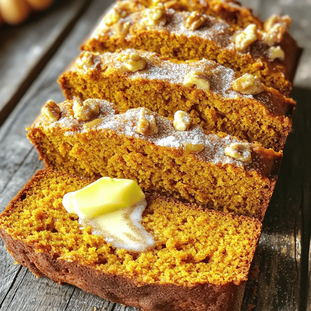 Um das beste Pumpkin Bread zu machen, brauchen Sie folgende Hauptzutaten: - 1 ½ Tassen Kürbispüree - 1 Tasse Kristallzucker - ½ Tasse brauner Zucker, fest gedrückt - ½ Tasse Pflanzenöl - 3 große Eier - 1 Teelöffel Vanilleextrakt - 2 Tassen Weizenmehl - 1 Teelöffel Natron - ½ Teelöffel Backpulver - ½ Teelöffel Salz - 1 Teelöffel gemahlener Zimt - ½ Teelöffel gemahlene Muskatnuss - ¼ Teelöffel gemahlener Ingwer - ¼ Teelöffel gemahlene Nelken - ½ Tasse gehackte Walnüsse oder Pekannüsse (optional) Diese Zutaten geben dem Brot seinen guten Geschmack und die perfekte Textur. Sie können das Rezept anpassen, indem Sie einige optionale Zutaten hinzufügen: - Schokoladenstückchen für mehr Süße - Trockenfrüchte wie Rosinen oder Cranberries für einen fruchtigen Geschmack - Verschiedene Nüsse für Crunch und Textur Diese Optionen machen Ihr Pumpkin Bread noch interessanter und leckerer. Die Qualität der Zutaten ist wichtig. Hier sind einige Tipps: - Verwenden Sie frisches Kürbispüree für den besten Geschmack. - Wählen Sie hochwertige Öle. Sie verbessern den Geschmack. - Kaufen Sie Gewürze in kleinen Mengen. So bleiben sie frisch und aromatisch. - Achten Sie darauf, dass das Mehl nicht klumpig ist. Überprüfen Sie das Haltbarkeitsdatum. Mit diesen Tipps können Sie sicherstellen, dass Ihr Pumpkin Bread großartig wird. Wenn Sie die besten Zutaten verwenden, macht das Backen noch mehr Spaß. Für das vollständige Rezept schauen Sie sich die Details in der Full Recipe an. Heize deinen Ofen auf 175°C vor. Nimm eine Kastenform und fette sie gut ein. Du kannst auch Backpapier verwenden, um das Brot leichter herauszuholen. Die Vorbereitung ist wichtig, damit das Brot gleichmäßig backt. In einer großen Schüssel vermischst du die feuchten Zutaten. Gib 1 ½ Tassen Kürbispüree, 1 Tasse Kristallzucker und ½ Tasse braunen Zucker hinein. Füge ½ Tasse Pflanzenöl, 3 große Eier und 1 Teelöffel Vanilleextrakt hinzu. Rühre alles gut um, bis die Mischung glatt ist. Das sorgt für eine schöne Basis für dein Brot. Nimm eine separate Schüssel für die trockenen Zutaten. Mische 2 Tassen Weizenmehl, 1 Teelöffel Natron, ½ Teelöffel Backpulver und ½ Teelöffel Salz. Ergänze 1 Teelöffel gemahlenen Zimt, ½ Teelöffel gemahlene Muskatnuss, ¼ Teelöffel gemahlenen Ingwer und ¼ Teelöffel gemahlene Nelken. Vermenge alles gut. Jetzt füge die trockenen Zutaten nach und nach zu den feuchten hinzu. Rühre vorsichtig, bis alles gut vermischt ist. Ein paar Klumpen sind in Ordnung. Wenn du magst, kannst du ½ Tasse gehackte Nüsse unterheben. Gieße den Teig in die vorbereitete Kastenform und glätte die Oberfläche. Für das vollständige Rezept, schau dir die Details unter [Full Recipe] an. Ein häufiger Fehler ist, das Kürbispüree zu übermixen. Mische die feuchten Zutaten nur bis sie zusammenkommen. Zu viel Rühren macht das Brot zäh. Achte auch darauf, die Backzeit genau zu beachten. Zu langes Backen trocknet das Brot aus. Um das Kürbispüree richtig vorzubereiten, benutze frischen Kürbis oder Dosenware. Wenn du frischen Kürbis verwendest, schneide ihn in Stücke und koche ihn bis er weich ist. Püriere ihn dann in einem Mixer. Bei Dosenpüree achte auf die Qualität. Wähle reines Kürbispüree ohne Zusatzstoffe. Die ideale Backtemperatur für dein Pumpkin Bread ist 175°C (350°F). Backe das Brot für 55 bis 65 Minuten. Ein Zahnstocher sollte sauber herauskommen, wenn das Brot fertig ist. Lass es nach dem Backen ein paar Minuten in der Form abkühlen. So bleibt es saftig und leicht zu lösen. Du findest das vollständige Rezept in der oben genannten Anleitung. {{image_4}} Möchten Sie ein glutenfreies Pumpkin Bread? Das ist einfach! Ersetzen Sie das Weizenmehl durch eine glutenfreie Mischung. Achten Sie darauf, dass die Mischung Xanthan oder Guarkernmehl enthält. Diese Zutaten helfen, die Struktur zu erhalten. Das Ergebnis ist ein saftiges und leckeres Brot, das alle genießen können. Lust auf etwas Süßes? Fügen Sie Schokoladenstückchen oder Trockenfrüchte hinzu. Ich empfehle, etwa eine halbe Tasse Schokoladenstückchen zu verwenden. Oder wählen Sie getrocknete Cranberries oder Rosinen für eine fruchtige Note. Diese Zutaten bringen einen tollen Geschmack und machen das Brot noch interessanter. Verleihen Sie Ihrem Pumpkin Bread eine persönliche Note mit Gewürzen! Sie können mehr Zimt oder Ingwer hinzufügen, um den Geschmack zu verstärken. Experimentieren Sie auch mit Muskatnuss oder Piment. Eine Prise Pfeffer kann sogar für eine überraschende Tiefe sorgen. Probieren Sie verschiedene Kombinationen aus, um Ihren Favoriten zu finden. Um Ihr Pumpkin Bread frisch zu halten, lassen Sie es zuerst abkühlen. Wickeln Sie es dann in Frischhaltefolie. Lagern Sie es bei Raumtemperatur in einem luftdichten Behälter. So bleibt das Brot weich und lecker. Es hält sich so etwa 3 bis 5 Tage. Wenn Sie es länger aufbewahren möchten, sollten Sie das Einfrieren in Betracht ziehen. Das Einfrieren ist eine großartige Option. Schneiden Sie das Brot in Scheiben, bevor Sie es einfrieren. Wickeln Sie jede Scheibe in Frischhaltefolie. Legen Sie die Scheiben dann in einen Gefrierbeutel. So können Sie nur die Menge auftauen, die Sie brauchen. Das Brot bleibt bis zu 3 Monate frisch im Gefrierfach. Zum Auftauen legen Sie die Scheiben einfach bei Raumtemperatur für etwa 1 bis 2 Stunden. Um Ihr Pumpkin Bread wieder aufzuwärmen, verwenden Sie den Ofen oder die Mikrowelle. Im Ofen heizen Sie ihn auf 160°C vor und backen die Scheibe etwa 10 Minuten. In der Mikrowelle dauert es nur 15 bis 20 Sekunden. Servieren Sie das Brot warm mit einem Stück Butter oder Zimtzucker. Auch ein paar gehackte Nüsse als Topping machen es noch besser. Für mehr Geschmack können Sie auch einen Hauch Sahne oder eine Tasse Kaffee dazu genießen. Probieren Sie es aus und genießen Sie jeden Bissen! Easy Pumpkin Bread hält sich gut. Bei Raumtemperatur bleibt es etwa 3 bis 5 Tage frisch. Bewahren Sie es in einem luftdichten Behälter auf. Wenn Sie es länger aufbewahren möchten, legen Sie es in den Kühlschrank. Dort bleibt es bis zu einer Woche genießbar. Für die beste Frische können Sie das Brot auch einfrieren. So bleibt es bis zu 3 Monate haltbar. Lassen Sie es einfach bei Raumtemperatur auftauen. Ja, frisches Kürbispüree ist eine tolle Wahl! Es hat oft einen besseren Geschmack. Um frisches Püree zu machen, schneiden Sie einen Kürbis auf und entfernen die Kerne. Backen Sie die Hälften, bis sie weich sind. Danach pürieren Sie das Fleisch. Achten Sie darauf, dass das Püree nicht zu wässrig ist. Das kann den Teig beeinflussen. Für das beste Ergebnis verwenden Sie ein feines Sieb, um überschüssige Flüssigkeit zu entfernen. Es gibt viele köstliche Beilagen für Pumpkin Bread. Hier sind einige Ideen: - Butter: Ein Stück weiche Butter macht es lecker. - Frischkäse: Eine cremige Schicht bringt Frische. - Honig: Ein Hauch von Honig passt wunderbar. - Marmelade: Fruchtige Marmelade ist eine süße Ergänzung. - Nüsse: Streuen Sie gehackte Nüsse für den Crunch. Für mehr Ideen schauen Sie sich das [Full Recipe] an. Zusammengefasst, haben wir die besten Zutaten für Easy Pumpkin Bread besprochen und wie man sie auswählt. Ich habe detaillierte Schritte fürs Backen geteilt und typische Fehler erklärt, die man vermeiden sollte. Variationen wie glutenfreies Brot und verschiedene Gewürze bringen neuen Schwung ins Rezept. Schließlich haben wir die richtige Lagerung behandelt, damit dein Brot frisch bleibt. Mit diesen Tipps kannst du dein Pumpkin Bread wirklich genießen. Probiere neue Ideen aus und kreiere damit dein eigenes, perfektes Rezept!