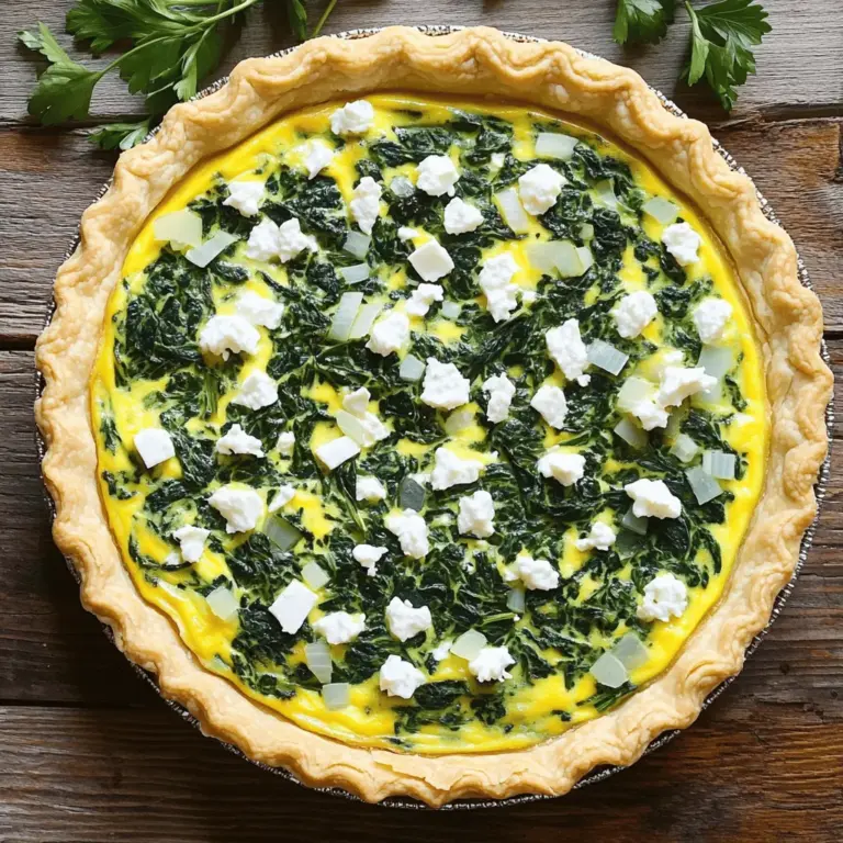 Für eine leckere Quiche benötigst du einige Hauptzutaten. Diese sind: - 1 fertiger Tortenboden (9 Zoll) - 2 Tassen frischer Spinat, grob gehackt - 1 Tasse Feta-Käse, zerbröselt - 1 mittlere Zwiebel, fein gehackt - 3 große Eier - 1 Tasse Schlagsahne - 1 Tasse Milch Diese Zutaten bilden die Basis für deinen herzhaften Genuss. Die Gewürze und Kräuter geben der Quiche ihren besonderen Geschmack. Hier ist, was du brauchst: - Salz und Pfeffer nach Geschmack - 1 Teelöffel Knoblauchpulver - 1/2 Teelöffel Muskatnuss - Frische Petersilie zum Garnieren Diese Gewürze bringen das beste Aroma in dein Gericht. Du kannst die Quiche nach deinem Geschmack anpassen. Hier sind einige Ideen für optionale Zutaten: - Schinken oder Speck für mehr Geschmack - Brokkoli oder Paprika für zusätzliche Nährstoffe - Geriebener Käse wie Gouda oder Cheddar für mehr Cremigkeit Diese zusätzlichen Zutaten machen deine Quiche noch einzigartiger. Für das vollständige Rezept besuche die [Full Recipe]. Zuerst heizen Sie Ihren Ofen auf 190°C (375°F) vor. Dieser Schritt ist wichtig, um die Quiche gleichmäßig zu backen. Während der Ofen vorheizt, stellen Sie alle Zutaten bereit. Sie benötigen: - 1 fertigen Tortenboden (9 Zoll) - 2 Tassen frischer Spinat, grob gehackt - 1 Tasse Feta-Käse, zerbröselt - 1 mittlere Zwiebel, fein gehackt - 3 große Eier - 1 Tasse Schlagsahne - 1 Tasse Milch - Salz und Pfeffer nach Geschmack - 1 Teelöffel Knoblauchpulver - 1/2 Teelöffel Muskatnuss - 1 Esslöffel Olivenöl - Frische Petersilie zum Garnieren Sobald alles bereit ist, sind Sie bereit für den nächsten Schritt. Erhitzen Sie in einer Pfanne das Olivenöl bei mittlerer Hitze. Fügen Sie die gehackte Zwiebel hinzu. Sautieren Sie sie, bis sie glasig ist, das dauert etwa 5 Minuten. Danach geben Sie den gehackten Spinat in die Pfanne. Braten Sie ihn, bis er verwelkt ist, was ungefähr 2-3 Minuten dauert. Nehmen Sie die Pfanne vom Herd und lassen Sie die Mischung etwas abkühlen. Diese Mischung bringt tollen Geschmack in die Quiche und sorgt für eine schöne Farbe. Jetzt ist es Zeit, die Quichefüllung zu machen. In einer großen Schüssel verquirlen Sie die Eier. Fügen Sie die Schlagsahne, die Milch, das Knoblauchpulver, die Muskatnuss sowie Salz und Pfeffer hinzu. Rühren Sie alles gut um, bis die Mischung glatt ist. Danach geben Sie die Spinat-Zwiebel-Mischung und den zerbröselten Feta dazu. Mischen Sie alles vorsichtig, damit die Füllung schön cremig bleibt. Gießen Sie die Füllung in den vorbereiteten Tortenboden und verteilen Sie sie gleichmäßig. Ihre Quiche ist nun bereit für den Ofen! Backen Sie sie für 30-35 Minuten im vorgeheizten Ofen, bis sie fest und leicht goldbraun ist. Folgen Sie dem [Full Recipe], um alle Schritte zu sehen. Um die perfekte Quiche zu machen, achte auf die Temperatur. Heize den Ofen gut vor. Eine hohe Temperatur sorgt für eine schöne, goldene Kruste. Nutze frische Zutaten, vor allem beim Gemüse. Das macht den Geschmack lebendig. Die richtige Mischung von Eiern und Sahne ist wichtig. So bleibt die Quiche saftig und lecker. Ein häufiger Fehler ist, die Quiche zu lange zu backen. Achte auf die Zeit. Sie sollte fest, aber nicht trocken sein. Überfülle die Quiche nicht. Das kann dazu führen, dass sie nicht richtig gart. Prüfe die Füllung mit einem Zahnstocher. Wenn er sauber herauskommt, ist die Quiche fertig. Quiche ist perfekt für Reste. Du kannst fast alles verwenden. Wenn du Gemüse oder Fleisch übrig hast, füge sie einfach hinzu. Überlege, was du magst. Das macht die Quiche einzigartig. Du kannst auch andere Käsesorten ausprobieren. So bleibt jede Quiche frisch und neu. Wenn du mehr über die Zubereitung erfahren möchtest, schaue dir das [Full Recipe] an. {{image_4}} Fleisch macht die Quiche herzhaft und sättigend. Ich liebe es, Schinken oder Speck hinzuzufügen. Schinken passt gut zu vielen Geschmäckern. Er gibt der Quiche eine milde und salzige Note. Speck bringt einen rauchigen Geschmack. Braten Sie den Speck leicht an, bevor Sie ihn zur Füllung hinzufügen. So bleibt er knusprig. Sie können auch Hähnchen oder Wurst verwenden. Experimentieren Sie mit verschiedenen Fleischsorten, um Ihre perfekte Mischung zu finden. Käse ist ein wichtiger Teil jeder Quiche. Gouda ist cremig und schmilzt gut. Er sorgt für einen reichen Geschmack. Cheddar bringt eine kräftige Note. Sie können auch Feta, Mozzarella oder Parmesan verwenden. Jeder Käse hat seinen eigenen Charakter. Kombinieren Sie unterschiedliche Käsesorten für mehr Tiefe. Achten Sie darauf, die Menge je nach Käse anzupassen. Zu viel Käse kann die Quiche schwer machen. Gemüse macht die Quiche bunt und gesund. Paprika bringt Süße und Knackigkeit. Brokkoli ist nährstoffreich und gibt Biss. Sie können auch Zucchini, Karotten oder Tomaten verwenden. Das Gemüse sollte leicht vorgegart sein. So bleibt es knackig und bringt Geschmack. Mischen Sie verschiedene Gemüsesorten für mehr Vielfalt. Denken Sie daran, das Gemüse gut abzutropfen, um die Füllung nicht zu wässern. Diese Variationen machen jede Quiche einzigartig. Es gibt viele Möglichkeiten, um Ihre eigene Kreation zu schaffen. Für das vollständige Rezept schauen Sie sich den Abschnitt "Herzhafter Spinat-Feta-Quiche" an. Um Ihre Quiche frisch zu halten, lassen Sie sie zuerst abkühlen. Wickeln Sie die Quiche dann fest in Frischhaltefolie. Sie können auch einen luftdichten Behälter verwenden. Lagern Sie die Quiche im Kühlschrank. So bleibt sie bis zu drei Tage frisch. Vermeiden Sie, die Quiche bei Raumtemperatur zu lagern. Das kann die Frische und den Geschmack beeinträchtigen. Reste der Quiche schmecken auch am nächsten Tag lecker. Sie können sie kalt essen oder aufwärmen. Zum Aufwärmen legen Sie die Quiche in den Ofen. Heizen Sie den Ofen auf 175°C (350°F) vor. Backen Sie die Quiche für etwa 10 bis 15 Minuten. So wird sie wieder warm und knusprig. Kombinieren Sie die Quiche mit einem frischen Salat für eine tolle Mahlzeit. Wenn Sie die Quiche länger aufbewahren möchten, können Sie sie einfrieren. Schneiden Sie die Quiche in Stücke, bevor Sie sie einfrieren. Wickeln Sie jedes Stück in Frischhaltefolie und dann in Aluminiumfolie. So schützt die Folie die Quiche vor Frostschäden. Im Gefrierfach hält sie bis zu drei Monate. Zum Auftauen legen Sie die Quiche einfach in den Kühlschrank. Lassen Sie sie über Nacht auftauen, bevor Sie sie aufwärmen. Um die Quiche glutenfrei zu machen, benutze einen glutenfreien Tortenboden. Viele Supermärkte bieten diese an. Du kannst auch einen Boden aus Mandelmehl oder Kichererbsenmehl selbst herstellen. Achte darauf, dass alle anderen Zutaten, wie Käse und Gewürze, ebenfalls glutenfrei sind. Ja, du kannst die Quiche im Voraus zubereiten. Backe sie einfach und lasse sie vollständig abkühlen. Danach decke sie gut ab und stelle sie in den Kühlschrank. Du kannst die Quiche bis zu zwei Tage im Voraus machen. Wenn du bereit bist zu essen, erwärme sie im Ofen. Die Quiche hält sich im Kühlschrank etwa drei bis vier Tage. Achte darauf, sie in einem luftdichten Behälter zu lagern. Wenn du die Quiche länger aufbewahren möchtest, kannst du sie auch einfrieren. So bleibt sie bis zu drei Monate frisch. Genieße die Quiche warm oder kalt! Für mehr Details, siehe das [Full Recipe]. Eine Quiche ist einfach zuzubereiten und sehr vielseitig. Wir haben die Hauptzutaten, Gewürze und verschiedene Variationen erkundet. Auch Tipps für die perfekte Zubereitung und Lagerung haben wir besprochen. Denke daran, kreativ zu sein und Reste zu nutzen. Eine Quiche passt zu vielen Gelegenheiten und macht immer Freude. Experimentiere mit unterschiedlichen Füllungen und genieße dein Ergebnis. So wird jede Quiche ein Erfolg!
