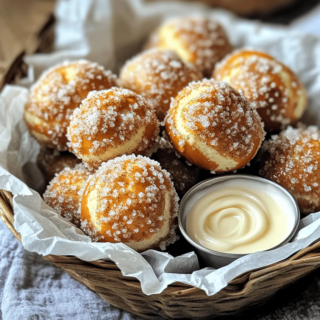 Für die Zimt-Zucker-Pretzelbissen brauchst du folgende Hauptzutaten: - 1 ½ Tassen warmes Wasser (43°C bis 46°C) - 1 Päckchen (2 ¼ Teelöffel) aktive Trockenhefe - 3 Esslöffel Zucker (zum Aktivieren) - 4 Tassen Allzweckmehl - ½ Teelöffel Salz - 1/4 Tasse ungesalzene Butter, geschmolzen - ½ Tasse Natron - 1 großes Ei, verquirlt (für den Ei-Wasch) Diese Zutaten sind wichtig, um den Teig zu machen. Sie geben dem Snack seine Struktur und seinen Geschmack. Hier sind die zusätzlichen Zutaten, die du für die Beschichtung brauchst: - ½ Tasse Zucker (für die Beschichtung) - 2 Teelöffel gemahlenen Zimt (für die Beschichtung) Diese Zutaten bringen die süße Note. Der Zimt sorgt für den besonderen Geschmack. Falls du keine bestimmten Zutaten hast, gibt es gute Alternativen: - Statt Allzweckmehl kannst du auch Dinkelmehl verwenden. - Verwende Kokosöl anstelle von Butter für eine pflanzliche Option. - Für die Zimt-Zucker-Mischung kannst du auch braunen Zucker nutzen. Diese Alternativen helfen dir, den Snack nach deinem Geschmack zu verändern. Du kannst kreativ sein und neue Aromen entdecken. Wenn du mehr über die Zubereitung erfahren möchtest, schau dir das Full Recipe an. Zuerst aktiviere die Hefe. Mische in einer Schüssel 1 ½ Tassen warmes Wasser mit 1 Päckchen Hefe und 3 Esslöffeln Zucker. Lass die Mischung etwa 5 Minuten stehen, bis sie schaumig wird. Das zeigt, dass die Hefe aktiv ist. Dies ist wichtig für das Aufgehen des Teigs. Nun bereitest du den Teig vor. In einer großen Schüssel mische 4 Tassen Allzweckmehl mit ½ Teelöffel Salz. Gieße die Hefe-Mischung und ¼ Tasse geschmolzene Butter in die Schüssel. Rühre alles mit einem Löffel oder deinen Händen zusammen, bis ein unordentlicher Teig entsteht. Dann lege den Teig auf eine leicht bemehlte Fläche. Knete ihn etwa 5–7 Minuten lang, bis er glatt und elastisch ist. Jetzt formst du die Pretzelbissen. Teile den Teig in 4 gleich große Portionen. Rolle jede Portion zu einem Seil von etwa 2,5 cm Dicke. Schneide das Seil in Stücke von ca. 2,5 cm. In einem großen Topf bringe 8 Tassen Wasser zum Kochen. Füge vorsichtig ½ Tasse Natron hinzu. Lege die Pretzelbissen in das kochende Wasser für etwa 30 Sekunden. Nimm sie mit einer Schaumkelle heraus und lege sie auf ein Backblech. Bevor du die Pretzelbissen backst, bestreiche sie mit einem verquirlten Ei. Das gibt ihnen eine schöne goldene Farbe. Mische ½ Tasse Zucker mit 2 Teelöffeln Zimt und streue es über die Bissen. Heize den Ofen auf 220°C vor. Backe die Pretzelbissen 12–15 Minuten lang, bis sie goldbraun sind. Lass sie kurz abkühlen und serviere sie warm. Du kannst sie im Korb mit Backpapier anrichten. Für die vollständige Anleitung besuche die [Full Recipe]. Ein häufiger Fehler ist, die Hefe nicht richtig zu aktivieren. Du musst das warme Wasser und den Zucker gut vermengen. Warte, bis die Mischung schaumig ist. Das zeigt, dass die Hefe aktiv ist. Ein weiterer Fehler ist das Kneten des Teigs. Knete ihn nicht zu kurz. Der Teig sollte glatt und elastisch sein. Achte darauf, dass du die Pretzelbissen nicht zu lange in der Natronlösung lässt. 30 Sekunden sind genug. Zu lang und sie werden zäh. Um die perfekte Textur zu erreichen, achte auf die Zutaten. Verwende frische Hefe für besten Geschmack. Knete den Teig ausreichend, bis er elastisch wird. Lass den Teig gut aufgehen. Das gibt den Pretzelbissen ihre schöne Luftigkeit. Die Natronlösung ist wichtig für den Biss. Sie sorgt für die knusprige Kruste. Backe die Pretzelbissen, bis sie goldbraun sind. Das verleiht ihnen die perfekte Textur. Du kannst die Zimt-Zucker-Pretzelbissen anpassen. Für eine schokoladige Note füge Schokoladenstückchen hinzu. Wenn du es herzhaft magst, probiere Käse oder Kräuter. Du kannst auch andere Gewürze verwenden. Probiere Muskatnuss oder Vanille für einen anderen Geschmack. Eine glutenfreie Version ist auch möglich. Verwende einfach glutenfreies Mehl statt Allzweckmehl. Mit diesen Anpassungen wird jeder Snack ein Hit. Für das vollständige Rezept, schau dir die [Full Recipe] an. {{image_4}} Du kannst die Zimt-Zucker-Pretzelbissen aufpeppen. Füge Schokoladenstückchen hinzu. Diese schmelzen beim Backen. Das gibt einen süßen und reichhaltigen Geschmack. Du kannst auch Karamellsauce verwenden. Tauche die warmen Bissen hinein. So bekommst du einen leckeren, klebrigen Snack. Diese Variationen sind perfekt für Schokoladenliebhaber! Wenn du etwas Herzhaftes magst, probiere gefüllte Pretzelbissen. Fülle sie mit Käse, Schinken oder Spinat. Du kannst auch eine Mischung aus Kräutern und Frischkäse verwenden. Diese herzhaften Snacks sind toll für Partys. Sie sind warm und herzhaft. Jeder wird sie lieben! Für eine glutenfreie Option kannst du glutenfreies Mehl verwenden. Achte darauf, dass du alle anderen Zutaten glutenfrei wählst. Der Teig wird anders, aber die Bissen schmecken immer noch gut. Diese glutenfreien Pretzelbissen sind perfekt für alle, die keine Gluten essen. So kann jeder genießen! Für das vollständige Rezept schau dir die Anleitung an. Um die restlichen Pretzelbissen frisch zu halten, lege sie in einen luftdichten Behälter. Du kannst auch ein Küchentuch hineinlegen, um die Feuchtigkeit zu halten. Stelle den Behälter an einen kühlen, trockenen Ort. So bleiben die Pretzelbissen weich und lecker. Um die Pretzelbissen wieder knusprig zu machen, heize den Ofen auf 175°C vor. Lege die Bissen auf ein Backblech und backe sie für etwa 5-7 Minuten. Alternativ kannst du die Mikrowelle nutzen, wenn es schnell gehen soll. Erwärme die Bissen für 10-15 Sekunden. So bleiben sie warm, aber knusprig. Im Kühlschrank kannst du die Pretzelbissen bis zu 3 Tage aufbewahren. Achte darauf, sie gut zu verpacken. Wenn du sie länger aufbewahren möchtest, friere sie ein. So bleiben sie bis zu 3 Monate frisch. Zum Auftauen lege die Bissen einfach über Nacht in den Kühlschrank. Die Zubereitung der Zimt-Zucker-Pretzelbissen dauert etwa 1 Stunde und 30 Minuten. Davon sind 15 Minuten aktive Zeit in der Küche. Die restliche Zeit ist für das Ruhen des Teigs nötig. Ja, du kannst die Pretzelbissen im Voraus machen. Bereite sie bis zum Backen vor und kühle sie dann. So sparst du Zeit, wenn du sie servieren möchtest. Zimt-Zucker-Pretzelbissen findest du in vielen Bäckereien oder Snackläden. Du kannst sie auch online bestellen. Allerdings ist der Geschmack selbstgemacht immer am besten! Bewahre die Pretzelbissen in einem luftdichten Behälter auf. So bleiben sie frisch. Um sie aufzuwärmen, lege sie in den Ofen bei 180°C für etwa 5–7 Minuten. So werden sie wieder knusprig und lecker. Du hast nun die Hauptzutaten, Schritte und viele Tipps für die Zimt-Zucker-Pretzelbissen. Mit hilfreichen Variationen und Lagerungshinweisen bist du bereit, sie auszuprobieren. Diese Pretzelbissen sind nicht nur lecker, sondern auch einfach zuzubereiten. Erinnerst du dich an die häufigen Fehler, die wir vermieden haben? Denke an die perfekten Texturen und genieß deine Kreationen. Viel Spaß beim Backen und Teilen deiner Pretzelbissen mit Freunden und Familie!