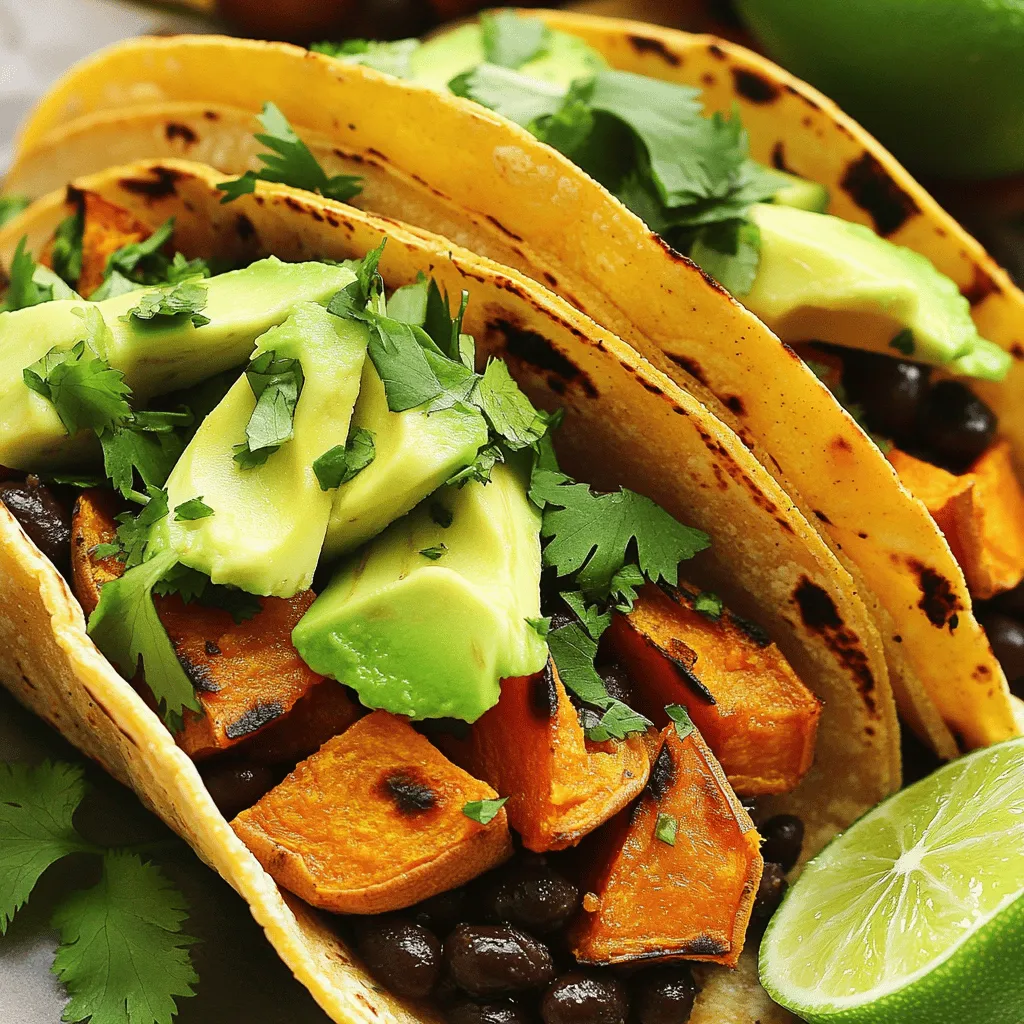 Für diese leckeren Tacos brauchen Sie einige einfache Zutaten. Diese machen das Rezept gesund und schmackhaft. Hier sind die Hauptzutaten: - 2 mittelgroße Süßkartoffeln, geschält und gewürfelt - 1 Dose (425 g) schwarze Bohnen, gut abgespült und abgetropft - 1 Esslöffel Olivenöl - 8 kleine Maistortillas Die Süßkartoffeln sind süß und nahrhaft. Sie geben den Tacos eine tolle Textur. Die schwarzen Bohnen fügen Protein hinzu, was die Tacos sättigend macht. Die richtigen Gewürze bringen Geschmack in Ihre Tacos. Hier sind die Gewürze, die Sie benötigen: - 1 Teelöffel gemahlener Kreuzkümmel - 1 Teelöffel Chili-Pulver - 1/2 Teelöffel geräuchertes Paprikapulver - Salz und Pfeffer nach Geschmack Diese Gewürze sorgen für einen würzigen Kick. Sie heben die Aromen der Süßkartoffeln und Bohnen hervor. Der Kreuzkümmel gibt Tiefe, während das Chili-Pulver für Wärme sorgt. Wenn Sie noch mehr Geschmack wollen, können Sie einige optionale Zutaten hinzufügen: - 1 Avocado, in Scheiben geschnitten - 1/4 Tasse frischer Koriander, grob gehackt - 1 Limette, in Spalten geschnitten - Optional: Chilisauce zum Servieren Die Avocado macht die Tacos cremig. Der Koriander bringt Frische, und die Limette fügt einen spritzigen Geschmack hinzu. Die Chilisauce kann für den Extra-Kick sorgen. Für das vollständige Rezept besuchen Sie [Full Recipe]. Heize deinen Ofen auf 200°C vor. Während der Ofen warm wird, schäle die Süßkartoffeln. Schneide sie in kleine Würfel. Das hilft, sie gleichmäßig zu garen. Gib die gewürfelten Süßkartoffeln in eine große Schüssel. Füge 1 Esslöffel Olivenöl, 1 Teelöffel Kreuzkümmel, 1 Teelöffel Chili-Pulver, 1/2 Teelöffel geräuchertes Paprikapulver, Salz und Pfeffer hinzu. Mische alles gut. Lege die Mischung auf ein Backblech. Röste die Süßkartoffeln für 25 bis 30 Minuten. Rühre sie nach der Hälfte der Zeit um. Die Süßkartoffeln sollten zart und leicht karamellisiert sein. Während die Süßkartoffeln rösten, öffne die Dose schwarze Bohnen. Spüle die Bohnen gut ab und lasse sie abtropfen. Erwärme die Bohnen in einem kleinen Topf. Mache das bei mittlerer Hitze für etwa 5 Minuten. Würze die Bohnen mit Salz und Pfeffer. Erwärme auch die Maistortillas. Nimm eine trockene Pfanne und erhitze sie bei mittlerer Hitze. Röste jede Tortilla etwa 30 Sekunden auf jeder Seite. Sie sollten warm und flexibel sein. Jetzt kommt der beste Teil! Nimm eine Tortilla und lege etwas von den gerösteten Süßkartoffeln darauf. Füge dann die schwarzen Bohnen hinzu. Toppe die Tacos mit Avocadoscheiben und gehacktem Koriander. Wenn du magst, füge etwas Chilisauce hinzu. Serviere die Tacos mit Limettenspalten für einen frischen Kick. Für die gesamte Zubereitung benötigst du nur 10 Minuten, und in 40 Minuten sind die Tacos fertig. Das Rezept ist perfekt für 4 Portionen. Weitere Details findest du im Full Recipe. Um die Süßkartoffeln perfekt zu rösten, schneide sie gleichmäßig. So garen sie gleichmäßig. Verwende Olivenöl und die Gewürze gut. Ein großer Blech sorgt dafür, dass die Stücke genug Platz haben. Röste sie bei 200°C für 25-30 Minuten. Wende sie einmal, damit sie schön braun werden. Für die Tortillas nutze eine trockene Pfanne. Erhitze sie bei mittlerer Hitze. Röste jede Tortilla etwa 30 Sekunden pro Seite. So bleiben sie flexibel und lecker. Du kannst auch die Tortillas im Ofen warmhalten. Lege sie in ein sauberes Küchentuch, um sie warm zu halten. Präsentiere die Tacos auf einer bunten Platte. Füge frischen Koriander und Limettenspalten hinzu. Das sieht nicht nur gut aus, sondern bringt auch Frische. Du kannst die Tacos mit Chilisauce toppen. So bekommen sie einen zusätzlichen Kick. Verwende die Full Recipe für genaue Mengen und Zubereitung. {{image_4}} Diese Tacos sind bereits vegetarisch und vegan. Sie enthalten keine tierischen Produkte. Du kannst die Zutaten nach Belieben anpassen. Zum Beispiel kannst du frische Paprika oder Zucchini hinzufügen. Diese Gemüsesorten bringen mehr Farbe und Geschmack. Du kannst auch andere Bohnen verwenden, wie Kidneybohnen oder Pinto-Bohnen. Das macht deine Tacos noch vielseitiger. Um mehr Geschmack zu bekommen, probiere verschiedene Zutaten. Ein wenig Limettensaft kann die Tacos aufpeppen. Du kannst auch frische Salsa oder einen scharfen Dip verwenden. Avocado gibt eine cremige Textur, die toll zu den Bohnen passt. Für einen extra Kick kannst du Jalapeños oder scharfe Sauce hinzufügen. Das wird den Tacos eine neue Dimension geben. Die Maistortillas sind eine großartige glutenfreie Option. Wenn du glutenfrei bleiben möchtest, achte darauf, dass die Tortillas auch wirklich glutenfrei sind. Es gibt viele Marken, die dies anbieten. Du kannst auch Salatblätter benutzen, um die Füllung zu umwickeln. Das ist frisch und leicht. So kannst du die Tacos anpassen, ohne auf den Geschmack zu verzichten. Für das vollständige Rezept sieh dir die [Full Recipe] an. Um übrig gebliebene Tacos richtig zu lagern, lege sie in einen luftdichten Behälter. Du kannst sie auch in Frischhaltefolie wickeln. Bewahre die Tacos im Kühlschrank auf. So bleiben sie frisch und lecker. Es ist am besten, die Tacos innerhalb von zwei Tagen zu essen. Wenn du die Resttacos aufwärmen möchtest, benutze eine Pfanne. Erhitze sie bei mittlerer Hitze. So bleiben die Tortillas knusprig. Du kannst auch die Mikrowelle nutzen, aber dann werden die Tortillas weich. Erwärme die Füllung separat, um den besten Geschmack zu erhalten. Die meisten Zutaten sind langlebig. Süßkartoffeln bleiben etwa eine Woche frisch. Schwarze Bohnen in Dosen sind lange haltbar, oft bis zu zwei Jahre. Avocados sollten reif sein, wenn du sie kaufst. Sie sind nur wenige Tage im Kühlschrank haltbar. Frischer Koriander bleibt etwa fünf bis sieben Tage frisch. Stelle sicher, dass du die Zutaten richtig lagerst, um die Haltbarkeit zu verlängern. Die Zubereitung dieser Tacos dauert etwa 40 Minuten. Dies schließt 10 Minuten für die Vorbereitung und 30 Minuten für das Rösten der Süßkartoffeln ein. Diese Zeit ist schnell und einfach, ideal für ein leckeres Abendessen. Ja, du kannst die Tacos im Voraus zubereiten. Du kannst die Süßkartoffeln und schwarzen Bohnen bis zu zwei Tage vorher zubereiten und im Kühlschrank aufbewahren. Wenn du bereit bist zu essen, erwärmst du alles einfach und baust die Tacos zusammen. Zu den Tacos passen viele Beilagen gut. Hier sind einige Ideen: - Ein frischer grüner Salat - Guacamole oder Salsa - Gebratene Zucchini oder Paprika - Reis oder Quinoa Diese Beilagen ergänzen den Geschmack der Tacos perfekt. Ja, du kannst die Süßkartoffeln auch auf dem Grill zubereiten. Schneide die Süßkartoffeln in dicke Scheiben oder Würfel. Mariniere sie mit Olivenöl und Gewürzen, bevor du sie in einer Grillpfanne oder direkt auf dem Grill garst. Grillen bringt einen tollen Rauchgeschmack. In diesem Blogpost haben wir die besten Zutaten für Süßkartoffel-Schwarze-Bohnen-Tacos behandelt. Du hast gelernt, wie man sie perfekt zubereitet, von der Vorbereitung bis zur Servierung. Tipps fürs Rösten und Zubereiten helfen, die besten Ergebnisse zu erzielen. Variationen lassen Raum für Kreativität, während Lagerungshinweise die Haltbarkeit sichern. Denke daran, dass diese Tacos vielseitig sind und sich leicht anpassen lassen. Nutze die Hinweise, um deine Tacos zu einem Genuss zu machen!