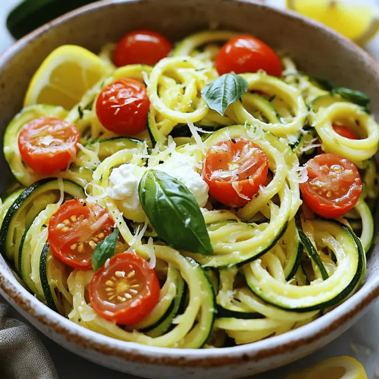 Um Zucchini Ricotta Pasta zu machen, brauchst du folgende Hauptzutaten: - 340 g Pasta (Spaghetti oder Fettuccine) - 2 mittelgroße Zucchini, spiralförmig geschnitten oder dünn geschnitten - 240 g Ricotta-Käse - 240 g Kirschtomaten, halbiert - 2 Knoblauchzehen, fein gehackt - 3 Esslöffel Olivenöl - Abrieb von 1 Zitrone - Saft von 1 Zitrone - Salz und Pfeffer nach Geschmack - ¼ Tasse frisches Basilikum, gehackt Diese Zutaten sind einfach zu finden und machen das Gericht frisch und lecker. Eine tolle Ergänzung ist geriebener Parmesan. - ¼ Tasse geriebener Parmesan (optional) Der Parmesan fügt einen würzigen Geschmack hinzu. Du kannst ihn auch weglassen, wenn du magst. Achte beim Einkauf auf frische Zucchini und Tomaten. - Wähle Zucchini mit glatter Haut. - Die Tomaten sollten fest und rot sein. - Wenn möglich, kaufe Bio-Produkte. Frische Zutaten bringen den besten Geschmack in dein Gericht. Wenn du die Zucchini selbst anbaust, ist das die beste Wahl! Um die Pasta perfekt zuzubereiten, bringst du einen großen Topf mit Wasser zum Kochen. Füge reichlich Salz hinzu, damit die Pasta Geschmack bekommt. Gib die Pasta dazu und koche sie laut Anleitung bis sie al dente ist. Das dauert meist 8 bis 10 Minuten. Merke dir eine Tasse vom Nudelwasser, bevor du die Pasta abgießt. Dieses Wasser hilft beim Vermengen der Sauce später. In einer großen Pfanne erhitzt du 3 Esslöffel Olivenöl bei mittlerer Hitze. Füge die fein gehackten Knoblauchzehen hinzu. Lasse sie etwa 30 Sekunden braten, bis sie duften. Dann kommen die Zucchini dazu. Brate sie für 2 bis 3 Minuten, bis sie leicht weich sind. Jetzt gib die halbierten Kirschtomaten hinzu und brate sie für weitere 2 Minuten. Sie sollten weich, aber noch saftig bleiben. Jetzt wird es spannend! Gib die abgetropfte Pasta in die Pfanne. Füge den Ricotta-Käse, den Zitronenabrieb und den Zitronensaft hinzu. Vermenge alles gut. Wenn es zu trocken scheint, kannst du etwas von dem aufbewahrten Nudelwasser hinzufügen. Würze die Mischung mit Salz und Pfeffer nach deinem Geschmack. Nimm die Pfanne vom Herd und hebe das frische Basilium unter. Wenn du magst, streue etwas geriebenen Parmesan darüber. Deine Zucchini Ricotta Pasta ist nun bereit! Wenn du mehr Details brauchst, schau dir das Full Recipe an. Um die perfekte Konsistenz für deine Zucchini Ricotta Pasta zu erhalten, achte auf die Nudelgarzeit. Koche die Pasta nur bis al dente. Dies hilft, dass die Nudeln nicht matschig werden. Wenn du die Pasta mit der Zucchini mischst, achte darauf, etwas Nudelwasser hinzuzufügen. Das stärkehaltige Wasser macht die Sauce cremiger. Für mehr Geschmack kannst du die Kirschtomaten durch andere Sorten ersetzen. Gegrillte Paprika oder Spinat passen auch gut. Du kannst auch Kräuter wie Thymian oder Oregano hinzufügen. Ein Spritzer Balsamico-Essig kann einen tollen, süßen Kontrast bieten. Probiere auch, den Ricotta mit etwas Zitronenschale zu mischen. Serviere deine Pasta in flachen Schalen für eine schöne Präsentation. Garniere sie mit frischem Basilikum und einem Spritzer Olivenöl. Für einen zusätzlichen Kick, füge Zitronenschnitze an die Seite. Wenn du Käse magst, streue geriebenen Parmesan darüber. Diese kleinen Details machen dein Gericht besonders lecker. Du kannst das gesamte Rezept [Full Recipe] hier finden. {{image_4}} Du kannst deine Zucchini Ricotta Pasta aufpeppen, indem du mehr Gemüse hinzufügst. Karotten, Paprika oder Spinat passen gut dazu. Schneide das Gemüse klein, damit es schnell gar wird. Brate das Gemüse nach dem Knoblauch an, bevor du die Zucchini hinzufügst. So bleibt alles frisch und knackig. Wenn du mehr Eiweiß möchtest, füge Hähnchen oder Garnele hinzu. Du kannst Hähnchenbrust in Würfel schneiden und anbraten, bis sie goldbraun ist. Für Garnelen brate sie einfach für ein paar Minuten, bis sie rosa sind. Mische das proteinreiche Gemüse dann mit der Pasta, um ein nahrhaftes Gericht zu schaffen. Für eine vegane Option verwende pflanzlichen Ricotta. Ersetze den Ricotta-Käse durch eine Mischung aus Cashews, Zitronensaft und Hefeflocken. So bleibt der cremige Geschmack, und es ist milchfrei. Diese Variante ist leicht und gesund. Du findest die vollständige Rezeptanleitung für Zucchini Ricotta Pasta in der [Full Recipe]. Wenn du Zucchini Ricotta Pasta zubereitet hast, ist es wichtig, die Reste richtig zu lagern. Lass die Pasta zuerst auf Raumtemperatur abkühlen. Dann füllst du sie in einen luftdichten Behälter. So bleibt sie frisch. Du kannst die Reste bis zu drei Tage im Kühlschrank aufbewahren. Achte darauf, die Pasta nicht länger als nötig stehenzulassen, um die beste Qualität zu sichern. Die Zutaten in Zucchini Ricotta Pasta haben unterschiedliche Haltbarkeiten. Frische Zucchini bleibt etwa eine Woche im Kühlschrank frisch. Ricotta-Käse ist in der Regel 5 bis 7 Tage haltbar, nachdem du ihn geöffnet hast. Kirschtomaten solltest du innerhalb von 5 bis 7 Tagen verwenden, um den besten Geschmack zu genießen. Achte darauf, alle Zutaten gut zu verschließen, um die Frische zu erhalten. Wenn du die Reste aufwärmen möchtest, gibt es ein paar einfache Tipps. Du kannst die Pasta in einer Pfanne bei mittlerer Hitze erwärmen. Füge etwas Olivenöl oder Nudelwasser hinzu, damit sie nicht trocken wird. Alternativ kannst du die Pasta auch in der Mikrowelle aufwärmen. Decke die Schüssel mit einem feuchten Tuch ab, um ein Austrocknen zu vermeiden. So bleibt die Pasta lecker und saftig. Die Zubereitung der Zucchini Ricotta Pasta dauert etwa 25 Minuten. Die Vorbereitungszeit beträgt nur 10 Minuten. In dieser kurzen Zeit kannst du alles vorbereiten und kochen. Es ist eine schnelle und einfache Mahlzeit, perfekt für unter der Woche. Ja, du kannst andere Pastasorten verwenden. Spaghetti und Fettuccine sind die besten Optionen. Du kannst auch Vollkorn- oder glutenfreie Pasta ausprobieren. Stelle sicher, dass die Kochzeit angepasst wird. Das macht die Mahlzeit noch flexibler und passt zu deinen Vorlieben. Zucchini Ricotta Pasta ist eine gesunde Wahl. Zucchini ist kalorienarm und reich an Vitaminen. Ricotta liefert Protein und Kalzium. Diese Pasta enthält frische Zutaten, die Nährstoffe bieten. Wenn du das Rezept mit weniger Öl zubereitest, wird es noch leichter. Es ist eine schmackhafte und gesunde Option für alle. Zucchini Ricotta Pasta ist leicht zuzubereiten und gesund. Wir haben die Zutaten und Schritte durchgesehen, um die besten Ergebnisse zu erzielen. Frische Produkte sind wichtig für Geschmack und Textur. Denken Sie an Variationen, um das Gericht anzupassen. Reste sollten korrekt gelagert werden, damit sie lange halten. Dieses Gericht ist ein echter Genuss. Probieren Sie es aus und überzeugen Sie sich selbst von den vielen möglichen Kombos!
