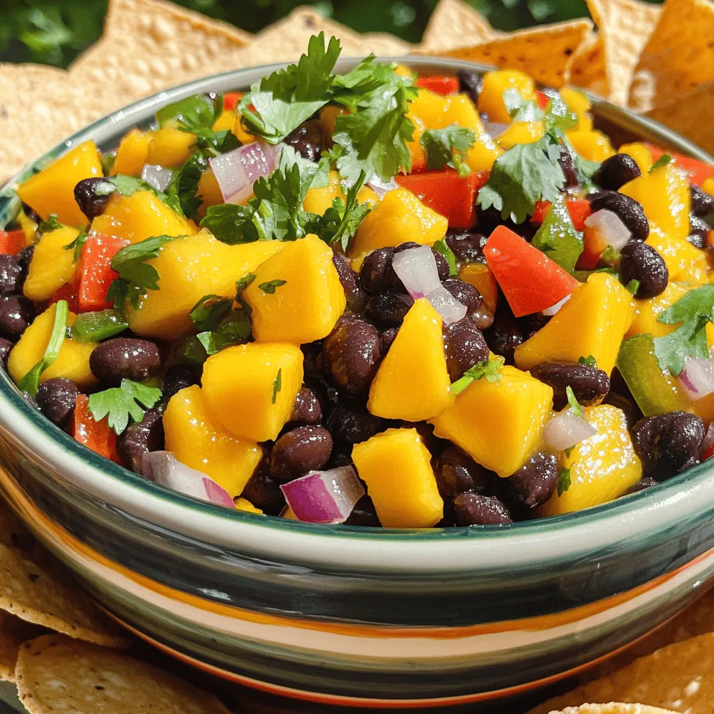 Um eine leckere Mango Schwarze-Bohnen Salsa zu machen, brauchst du einige Hauptzutaten: - 1 reife Mango, gewürfelt - 1 Tasse schwarze Bohnen aus der Dose, abgetropft und abgespült - 1 rote Paprika, fein gehackt - 1 kleine rote Zwiebel, fein gehackt - 1 Jalapeño, entkernt und fein gewürfelt (optional für Schärfe) - 2 Esslöffel frischer Koriander, gehackt - Saft von 1 Limette - 1 Esslöffel Olivenöl - Salz und Pfeffer nach Geschmack Diese Zutaten bieten eine schöne Balance aus Süße und Würze. Die Mango bringt fruchtigen Geschmack, während die schwarzen Bohnen Protein liefern. Wenn du deiner Salsa mehr Geschmack geben möchtest, probiere diese optionalen Zutaten: - 1 kleine Avocado, gewürfelt - 1 Knoblauchzehe, fein gehackt - 1 Teelöffel Kreuzkümmel - 1 Esslöffel Honig oder Agavendicksaft Diese Zutaten können den Geschmack vertiefen und die Salsa noch spannender machen. Du kannst kreativ sein und die Zutaten nach deinem Geschmack kombinieren. Frische Zutaten sind immer am besten, da sie mehr Geschmack bieten. Eingelegte Zutaten können jedoch praktisch sein, wenn du wenig Zeit hast. Zum Beispiel kannst du eingelegte Jalapeños verwenden, wenn du keinen frischen hast. Achte darauf, die Aromen auszugleichen, wenn du eingelegte Zutaten verwendest. Sie sind oft salziger. In jedem Fall ist es wichtig, die Zutaten gut zu vermengen, damit sich die Aromen verbinden. Für die vollständige Rezeptanleitung, schau dir die Full Recipe an. Um die Salsa einfach zu machen, bereiten Sie zuerst alle Zutaten vor. Beginnen Sie mit der Mango. Schneiden Sie die reife Mango in kleine Würfel. Achten Sie darauf, dass die Mango süß und saftig ist. Dann nehmen Sie die schwarze Bohnen. Diese sollten aus der Dose kommen. Spülen Sie die Bohnen gut ab, um die Flüssigkeit zu entfernen. Jetzt hacken Sie die rote Paprika und die rote Zwiebel fein. Wenn Sie es scharf mögen, schneiden Sie die Jalapeño klein. Vergessen Sie nicht, die Kerne zu entfernen. Zum Schluss hacken Sie den frischen Koriander. Jetzt geht es an die Zubereitung. Nehmen Sie eine große Schüssel. Geben Sie die gewürfelte Mango, die schwarzen Bohnen, die Paprika, die Zwiebel und die Jalapeño in die Schüssel. Mischen Sie alles vorsichtig. Sie möchten, dass sich die Aromen verbinden. In einer kleinen Schüssel verquirlen Sie den Limettensaft und das Olivenöl. Gießen Sie dieses Dressing über die Mischung. Rühren Sie vorsichtig um, damit die Mango nicht zerdrückt wird. Fügen Sie Salz und Pfeffer nach Geschmack hinzu. Lassen Sie die Salsa für mindestens 15 Minuten stehen. So können sich die Aromen entfalten. Die Konsistenz ist wichtig für die Salsa. Sie sollte frisch und knackig sein. Achten Sie darauf, die Zutaten nicht zu klein zu hacken. Große Stücke bringen mehr Textur. Wenn die Salsa zu flüssig ist, können Sie mehr schwarze Bohnen hinzufügen. Wenn sie zu fest ist, können Sie ein wenig Olivenöl einrühren. Probieren Sie verschiedene Mengen aus, um die perfekte Mischung für sich zu finden. Genießen Sie die Salsa mit Tortillachips oder als Topping für gegrilltes Hähnchen oder Fisch. Diese einfache Zubereitung macht die Salsa zu einem Hit bei jedem Essen. Für das vollständige Rezept schauen Sie sich [Full Recipe] an. Um die beste Mango Black Bean Salsa zu machen, wähle eine reife Mango. Sie sollte weich sein, aber nicht überreif. Die schwarzen Bohnen müssen gut abgetropft und gespült werden. Das hält die Salsa frisch. Hacke die Paprika und Zwiebel klein. So verteilen sich die Aromen gut. Nutze frischen Koriander für einen tollen Geschmack. Limettensaft bringt Frische in die Salsa. Mische alle Zutaten in einer großen Schüssel. Das Dressing aus Limettensaft und Olivenöl darauf geben. Mische alles sanft, damit die Mango-Stücke ganz bleiben. Lass die Salsa mindestens 15 Minuten ruhen. So verbinden sich die Aromen besser. Du kannst die Salsa mit Tortillachips genießen oder zu gegrilltem Hähnchen servieren. Ein häufiger Fehler ist, die Mango nicht richtig zu wählen. Eine unreife Mango ist hart. Sie schmeckt nicht gut in der Salsa. Auch zu viel Limettensaft kann die Salsa sauer machen. Füge ihn nach und nach hinzu und probiere zwischendurch. Vermeide es, die Salsa zu lange zu mischen. So bleiben die Mango-Stücke ganz und die Salsa sieht schön aus. Ein weiterer Fehler ist, die Salsa nicht ruhen zu lassen. Wenn du sie sofort servierst, schmeckt sie nicht so gut. Aromen brauchen Zeit, um sich zu verbinden. Die Vorbereitungszeit für diese Salsa ist kurz. Du kannst alle Zutaten in etwa 10 Minuten schneiden und mischen. Um Zeit zu sparen, bereite die Zutaten im Voraus vor. Schneide die Mango und das Gemüse, und bewahre sie im Kühlschrank auf. So bist du bereit, die Salsa schnell zu machen. Du kannst auch die Bohnen im Voraus abspülen und abtropfen. Das spart Zeit beim Kochen. Wenn du die Salsa für eine Party machst, bereite sie am Vortag zu. Die Aromen werden am nächsten Tag noch besser. Für das beste Ergebnis verwende die [Full Recipe]. {{image_4}} Mango Schwarze-Bohnen Salsa ist von Natur aus vegan und glutenfrei. Das macht sie perfekt für alle, die auf solche Dinge achten. Die Hauptzutaten sind gesund und frisch. Du kannst die Salsa mit Tortillachips genießen oder als Beilage verwenden. So bleibt sie einfach und lecker für alle. Wenn du es schärfer magst, füge mehr Jalapeños hinzu. Du kannst auch frische Chilis verwenden. Für weniger Schärfe lasse die Jalapeños einfach weg. Manche mögen einen Hauch von geräuchertem Paprika für einen anderen Geschmack. Experimentiere mit der Schärfe, um deine perfekte Mischung zu finden. Diese Salsa kann mit vielen anderen Zutaten kombiniert werden. Du kannst Avocado für mehr Cremigkeit hinzufügen. Auch Mais bringt eine süße Note. Frische Limetten sorgen für einen spritzigen Geschmack. Probiere auch, Mango mit Ananas zu mischen. Diese Kombination gibt der Salsa eine tropische Note. Mit diesen Variationen bleibt die Mango Schwarze-Bohnen Salsa spannend und abwechslungsreich. Du kannst so viel damit spielen! Für das vollständige Rezept schau dir die Full Recipe an. Die Mango Schwarze-Bohnen Salsa lässt sich einfach aufbewahren. Ich empfehle, sie in einem luftdichten Behälter zu lagern. So bleibt die frische Aromen erhalten. Sie sollten die Salsa immer im Kühlschrank aufbewahren. Das schützt sie vor Bakterien und hält sie länger frisch. Im Kühlschrank bleibt die Salsa für etwa 3 bis 5 Tage frisch. Achten Sie darauf, dass der Behälter gut verschlossen ist. Wenn Sie die Salsa länger aufbewahren, kann die Qualität nachlassen. Die frische Mango kann matschig werden, wenn sie zu lange steht. Das Einfrieren ist auch eine gute Option. Sie können die Salsa in einem geeigneten Behälter oder einem Gefrierbeutel aufbewahren. Achten Sie darauf, etwas Platz im Behälter zu lassen. Die Salsa kann bis zu 3 Monate eingefroren werden. Wenn Sie sie auftauen, empfehle ich, sie im Kühlschrank über Nacht zu lassen. So bleibt der Geschmack erhalten. Durch das Einfrieren haben Sie immer eine leckere Salsa bereit! Wenn du keine Mango hast, probiere Ananas. Ananas bringt eine süße und saftige Note. Du kannst auch Papaya verwenden. Diese Früchte passen gut zu den Bohnen. Achte darauf, die Früchte zu würfeln, wie du es mit Mango machen würdest. Ja, diese Salsa ist sehr gesund. Sie enthält frische Zutaten wie Mango und Gemüse. Schwarze Bohnen liefern viele Ballaststoffe und Proteine. Die Limette bringt Vitamin C. Diese Salsa ist perfekt für einen gesunden Snack oder eine Beilage. Ja, du kannst die Salsa im Voraus machen. Bereite sie bis zu zwei Tage vorher zu. Lagere sie in einem luftdichten Behälter im Kühlschrank. Die Aromen werden besser, wenn sie etwas ziehen. Achte darauf, sie vor dem Servieren gut durchzumischen. In dieser Anleitung habe ich die Hauptzutaten für die Mango Schwarze-Bohnen Salsa erklärt. Du hast gelernt, wie du die Zutaten vorbereitest und die Salsa zubereitest. Wichtige Tipps helfen dir, die perfekte Konsistenz zu erreichen. Variationen für vegane und glutenfreie Optionen geben dir mehr Möglichkeiten. Denke auch an die Lagerung und Haltbarkeit. Jetzt bist du bereit, deine eigene köstliche Salsa zu machen. Viel Spaß beim Ausprobieren!