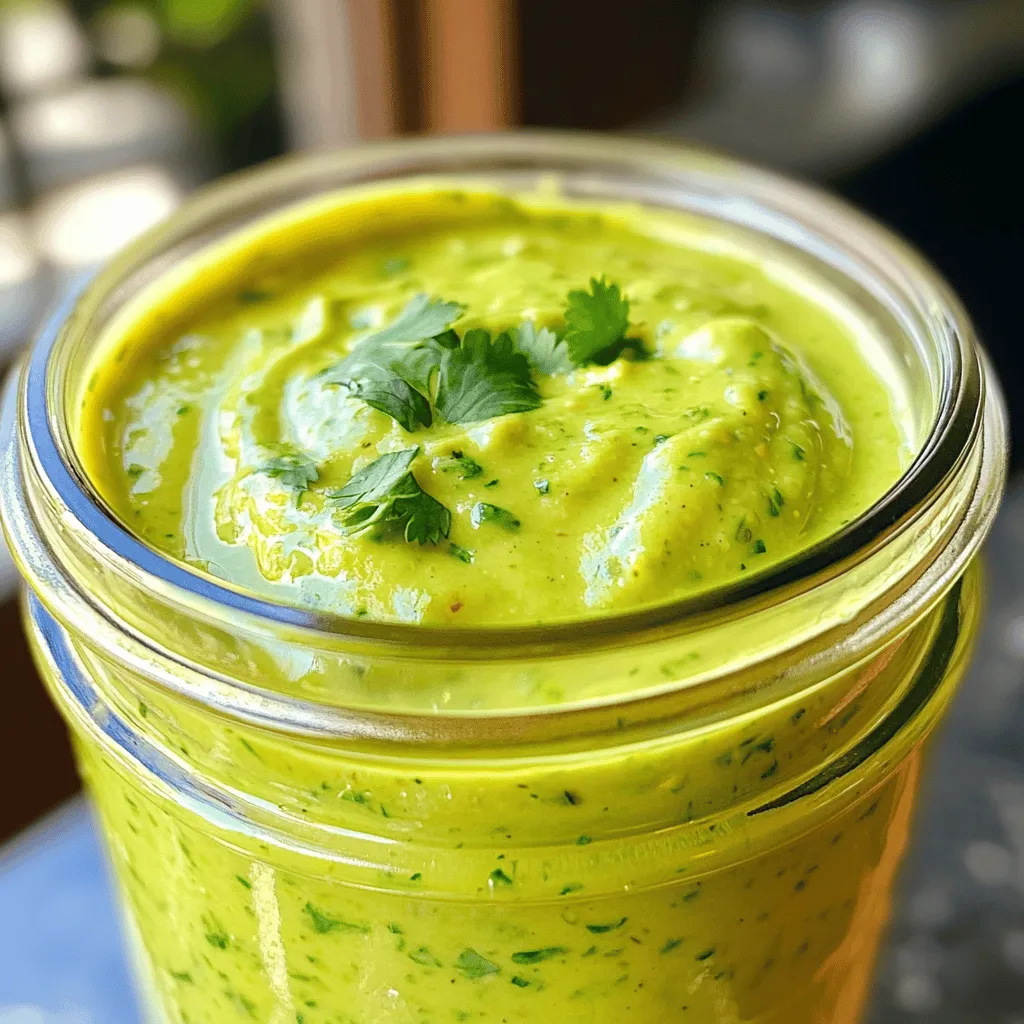 Für ein leckeres und cremiges Avocado-Dressing brauchst du folgende Hauptzutaten: - 1 reife Avocado - 60 ml griechischer Joghurt - 2 Esslöffel frischer Zitronensaft - 1 Knoblauchzehe, fein gehackt - 2 Esslöffel frischer Koriander, gehackt - 1/4 Teelöffel Kreuzkümmel - Salz und Pfeffer nach Geschmack - 1-2 Esslöffel Wasser (zur Anpassung der Konsistenz) Diese Zutaten bringen frische und Geschmack in dein Dressing. Die Avocado sorgt für die cremige Basis. Der Joghurt macht das Dressing leicht und gesund. Zitronensaft bringt eine tolle Säure, die den Geschmack hebt. Wenn du keine bestimmten Zutaten hast, kannst du diese leicht ersetzen: - Statt griechischem Joghurt kannst du auch Naturjoghurt verwenden. - Wenn du keinen Koriander magst, probiere frische Petersilie. - Anstelle von Kreuzkümmel kannst du Paprika oder Chili verwenden. - Für eine vegane Option lasse den Joghurt weg oder verwende pflanzlichen Joghurt. Diese Alternativen helfen dir, das Dressing nach deinen Wünschen anzupassen. Avocados sind vollgepackt mit Nährstoffen. Sie sind reich an gesunden Fetten, die gut für das Herz sind. Außerdem enthalten sie viele Vitamine, wie Vitamin E und C. Diese Vitamine unterstützen das Immunsystem und die Haut. Avocados sind auch eine gute Quelle für Ballaststoffe. Sie helfen der Verdauung und sättigen gut. Ein cremiges Avocado-Dressing ist also nicht nur lecker, sondern auch sehr gesund. Probiere das Rezept aus und genieße die vielen Vorteile! Weitere Details findest du im Full Recipe. Um dein cremiges Avocado-Dressing zuzubereiten, folge diesen einfachen Schritten. Zuerst halbiere die reife Avocado. Entferne den Kern und schöpfe das Fruchtfleisch in einen Mixer oder eine Küchenmaschine. Füge dann 60 ml griechischen Joghurt hinzu. Der Joghurt gibt dem Dressing eine schöne Cremigkeit. Jetzt kommen 2 Esslöffel frischer Zitronensaft, eine fein gehackte Knoblauchzehe, 2 Esslöffel frischer Koriander und 1/4 Teelöffel Kreuzkümmel in den Mixer. Mixe alles gut durch, bis du eine glatte Mischung erhältst. Die Wahl zwischen einem Mixer und einer Küchenmaschine hängt von deinen Vorlieben ab. Ein Mixer ist ideal für eine glatte Konsistenz. Er kann jedoch bei dickeren Mischungen Schwierigkeiten haben. Eine Küchenmaschine eignet sich gut für dickere Dips und Dressings. Sie bietet mehr Platz und Kraft. Ich empfehle, einen Mixer für dieses Rezept zu verwenden. Du erhältst die perfekte Textur, ohne dass die Zutaten kleben bleiben. Die Konsistenz ist entscheidend für ein gutes Dressing. Wenn dein Dressing zu dick ist, füge 1-2 Esslöffel Wasser hinzu. Mixe die Mischung erneut, bis sie die gewünschte Cremigkeit erreicht. Probiere das Dressing nach dem Mixen. Schmecke es mit Salz und Pfeffer ab. Du kannst auch mehr Zitronensaft hinzufügen, wenn du es säuerlicher magst. Lass das Dressing nach der Zubereitung für mindestens 30 Minuten im Kühlschrank ruhen. So können sich die Aromen gut entfalten. Du kannst den Geschmack deines Avocado-Dressings leicht ändern. Wenn du mehr Frische willst, füge mehr Zitronensaft hinzu. Für ein würzigeres Dressing probiere etwas Chili. Ein paar Tropfen Honig machen das Dressing süßer. Denke daran, die Aromen nach dem Mixen zu testen. So findest du die perfekte Balance. Kräuter und Gewürze bringen Leben in dein Dressing. Du kannst frischen Dill oder Petersilie verwenden. Diese Kräuter geben einen frischen Geschmack. Auch italienische Kräuter wie Oregano passen gut. Wenn du es exotischer magst, probiere frischen Basilikum oder sogar Minze. Gewürze wie Paprika oder Cayennepfeffer sorgen für einen tollen Kick. Lagere dein Dressing in einem luftdichten Behälter. So bleibt es frisch und lecker. Im Kühlschrank hält es sich bis zu einer Woche. Nach ein paar Tagen kann die Farbe jedoch dunkler werden. Das ist normal und der Geschmack bleibt gut. Wenn du Reste hast, schau nach vor dem Verzehr. {{image_4}} Wenn du kein Joghurt magst, probiere andere Optionen. Du kannst Crème fraîche oder Sauerrahm verwenden. Diese Optionen geben deinem Dressing eine ähnliche, cremige Textur. Auch pflanzliche Joghurtalternativen sind möglich. Kokos- oder Sojajoghurt passen gut zu Avocado. Sie bringen einen neuen Geschmack und bleiben frisch. Für eine vegane Variante kannst du den Joghurt ganz weglassen. Ersetze ihn durch mehr Avocado oder nimm ungesüßte Mandelmilch. Du kannst auch eine Banane hinzufügen, um die Cremigkeit zu erhöhen. Diese Version ist leicht und trotzdem lecker. Außerdem bleibt sie gesund und nahrhaft. Das Beste an diesem Dressing ist die Anpassungsfähigkeit. Du kannst mit verschiedenen Kräutern und Gewürzen experimentieren. Füge Basilikum, Dill oder sogar etwas Chili hinzu, um es würziger zu machen. Ein Spritzer Honig oder Agavendicksaft kann das Dressing süßer machen. Lass deiner Kreativität freien Lauf, um neue Geschmäcker zu entdecken. Um dein cremiges Avocado-Dressing frisch zu halten, wähle einen luftdichten Behälter. Ein Glas mit dicht schließendem Deckel funktioniert gut. Vermeide Kunststoffbehälter, da sie Gerüche speichern können. Stelle sicher, dass du das Dressing schnell in den Kühlschrank stellst, um die Frische zu bewahren. Das Dressing hält sich bis zu fünf Tage im Kühlschrank. Achte darauf, es vor der Verwendung gut zu schütteln oder umzurühren. Die Zutaten können sich setzen. Nach ein paar Tagen kann das Dressing etwas dicker werden. Füge einfach einen Esslöffel Wasser hinzu, um die Konsistenz wieder zu verbessern. Achte auf Verfärbungen. Wenn das Dressing braune Stellen hat, ist es wahrscheinlich nicht mehr gut. Auch ein unangenehmer Geruch zeigt an, dass du es besser entsorgen solltest. Wenn du Schimmel siehst, wirf das Dressing sofort weg. Qualität und Sicherheit sind wichtig, also nimm keine Risiken. Cremiges Avocado-Dressing bleibt bis zu fünf Tage frisch im Kühlschrank. Achte darauf, das Dressing in einem luftdichten Behälter aufzubewahren. Das hilft, das Aroma zu bewahren. Nach ein paar Tagen kann es etwas bräunlich werden. Das passiert, wenn die Avocado oxidiert. Es ist noch sicher zu essen, aber der Geschmack kann sich ändern. Ja, du kannst Avocados einfrieren. Das ist eine gute Idee, wenn du viele Avocados hast. Du solltest die Avocados zuerst pürieren, bevor du sie einfrierst. Das hilft, die Textur zu erhalten. Wenn du das Dressing machst, kannst du gefrorene Avocados verwenden. Lass sie einfach etwas auftauen, bevor du sie in den Mixer gibst. Falls du keinen griechischen Joghurt hast, gibt es gute Alternativen. Du kannst normalen Joghurt oder pflanzlichen Joghurt verwenden. Für eine cremige Konsistenz nimmst du einfach mehr Avocado. Auch saure Sahne funktioniert gut. Dein Dressing bleibt lecker und cremig, egal welche Option du wählst. Cremiges Avocado-Dressing ist einfach und gesund. Wir haben die Hauptzutaten, Substitutionen und Vorteile von Avocado besprochen. Die Schritt-für-Schritt-Anleitung hilft dir, die perfekte Konsistenz zu erreichen. Du kannst den Geschmack mit Kräutern und Gewürzen anpassen. Variationen wie Joghurt-Alternativen und vegane Optionen machen es spannend. Beachte die Lagerinformationen, um die Haltbarkeit zu sichern. Die FAQs klären wichtige Fragen. Nutze diese Tipps für ein köstliches Dressing, das deinen Gerichten Leben verleiht.