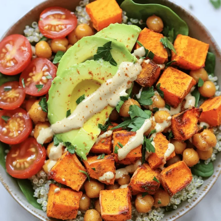 Die Hauptzutaten sind einfach und gesund. Sie machen die Buddha-Bowl lecker und nahrhaft. Hier ist, was du brauchst: - 1 große Süßkartoffel, gewürfelt - 1 Dose (425 g) Kichererbsen, abgetropft und abgespült - 2 Esslöffel Olivenöl - 1 Teelöffel Paprika - 1 Teelöffel Kreuzkümmel - Salz und Pfeffer nach Geschmack - 2 Tassen gekochte Quinoa oder Naturreis - 1 Avocado, in Scheiben geschnitten - 1 Tasse Babyspinat - ½ Tasse Kirschtomaten, halbiert - ¼ Tasse Tahini-Dressing (fertig gekauft oder selbstgemacht) - Frische Petersilie zum Garnieren (optional) Diese Zutaten bringen viele gesunde Nährstoffe mit sich. Süßkartoffeln sind reich an Vitaminen. Sie geben dir Energie. Kichererbsen sind eine gute Quelle für Proteine. Sie helfen dir, lange satt zu bleiben. Du kannst die Zutaten leicht anpassen. Hier sind einige Ideen: - Verwende statt Quinoa Naturreis oder Hirse. - Füge andere Gemüse wie Brokkoli oder Paprika hinzu. - Ersetze Avocado durch Nüsse oder Samen für mehr Crunch. - Probiere verschiedene Dressings oder Saucen, um den Geschmack zu variieren. Diese Optionen helfen dir, die Buddha-Bowl nach deinem Geschmack zu gestalten. Es macht Spaß, neue Kombinationen auszuprobieren! Die Zutaten bieten viele gesundheitliche Vorteile. Hier sind einige davon: - Süßkartoffeln: Sie sind reich an Ballaststoffen und Antioxidantien. Diese helfen, das Immunsystem zu stärken. - Kichererbsen: Sie sind gut für die Verdauung und halten den Blutzucker stabil. - Quinoa: Sie enthält alle neun essentiellen Aminosäuren. Das ist sehr wichtig für deinen Körper. - Avocado: Sie ist reich an gesunden Fetten. Diese Fette unterstützen das Herz. - Babyspinat: Er ist voller Vitamine und Mineralien. Er kann Entzündungen im Körper reduzieren. Diese Zutaten machen die Süßkartoffel-Kichererbsen-Buddha-Bowl zu einer gesunden Wahl. Du kannst die [Full Recipe] ganz einfach nachkochen und genießen. Zuerst heizt du deinen Ofen auf 220 °C vor. Dann nimmst du eine große Schüssel. Dort gibst du die gewürfelte Süßkartoffel und die abgetropften Kichererbsen. Füge zwei Esslöffel Olivenöl, einen Teelöffel Paprika, einen Teelöffel Kreuzkümmel, Salz und Pfeffer hinzu. Vermenge alles gut, bis die Stücke gleichmäßig mit der Mischung überzogen sind. So erhältst du einen tollen Geschmack. Verteile die Mischung auf ein Backblech mit Backpapier. Achte darauf, dass sie in einer einzigen Schicht liegt. Röste die Mischung dann 25 bis 30 Minuten im Ofen. Nach der Hälfte der Zeit wendest du die Mischung. So wird alles gleichmäßig gar. Die Süßkartoffeln sollten zart sein und die Kichererbsen knusprig. Während die Mischung im Ofen röstet, koche die Quinoa oder den Naturreis. Folge einfach der Anleitung auf der Packung. Wenn du beides vorbereitet hast, sind die Aromen perfekt aufeinander abgestimmt. Sobald die Süßkartoffeln und Kichererbsen gar sind, nimm sie aus dem Ofen. Lass sie kurz abkühlen. Jetzt kommt der spaßige Teil: Beginne mit einer Schicht Quinoa oder Naturreis in einer Servierschale. Füge dann eine Handvoll Babyspinat hinzu. Danach kommen die gerösteten Süßkartoffeln und Kichererbsen darauf. Garniere alles mit Avocadoscheiben, halbierten Kirschtomaten und einem Schuss Tahini-Dressing. Optional kannst du frische Petersilie als Topping verwenden. So sieht deine Buddha-Bowl nicht nur lecker aus, sie schmeckt auch fantastisch. Du findest das gesamte Rezept unter [Full Recipe]. Um die Süßkartoffeln perfekt zuzubereiten, achte auf die Größe der Würfel. Halbiere die Würfel in gleichmäßige Stücke. So garen sie gleichmäßig und werden zart. Du kannst die Süßkartoffeln auch ein wenig mit Wasser abspülen, um die Stärke zu entfernen. Das macht sie knuspriger beim Rösten. Beim Rösten gibt es einige wichtige Punkte. Verteile die Süßkartoffeln und Kichererbsen gleichmäßig auf dem Blech. Überlade das Blech nicht. Zu viele Zutaten sorgen dafür, dass sie dampfen statt rösten. Wende die Mischung zur Hälfte der Garzeit. So bekommst du eine schöne Bräunung. Lass die Mischung nach dem Rösten kurz abkühlen, damit sie ihre Textur behält. Du kannst die Buddha-Bowl leicht variieren. Füge geröstete Nüsse oder Samen hinzu, um mehr Crunch zu bekommen. Ein Spritzer Zitrone bringt Frische. Wenn du es scharf magst, füge etwas Cayennepfeffer hinzu. Auch verschiedene Dressings wie Joghurt- oder Erdnussdressing können tolle Alternativen sein. So bleibt dein Gericht spannend und lecker. Wenn du die komplette Anleitung zur Zubereitung dieser köstlichen Buddha-Bowl suchst, schau dir das Rezept an: [Full Recipe]. {{image_4}} Die Süßkartoffel-Kichererbsen-Buddha-Bowl ist von Natur aus vegan und glutenfrei. Das macht sie perfekt für viele Menschen. Du kannst auch die Quinoa durch Hirse oder Buchweizen ersetzen. Diese Optionen sind ebenfalls glutenfrei und voll von Nährstoffen. Wenn du eine andere Proteinquelle möchtest, probiere schwarze Bohnen oder Linsen. Diese sind reich an Ballaststoffen und Proteinen. Sie passen gut zu den anderen Zutaten und machen die Bowl noch nahrhafter. Du kannst die Buddha-Bowl nach deinem Geschmack anpassen. Füge gerne geröstete Nüsse oder Samen hinzu. Cashews oder Pinienkerne bringen einen tollen Crunch. Du kannst auch frische Kräuter wie Koriander oder Basilikum verwenden. Sie geben einen frischen Geschmack. Für das Dressing hast du viele Optionen. Ein einfaches Zitronen-Olivenöl-Dressing ist leicht und lecker. Du kannst auch Joghurt oder Avocadodressing verwenden, wenn du es cremiger magst. Die Buddha-Bowl lässt sich leicht an die Saison anpassen. Im Frühling kannst du Spargel oder Erbsen hinzufügen. Sie sind frisch und knackig. Im Sommer sind Zucchini und Paprika tolle Optionen. Im Herbst ist Kürbis eine süße Ergänzung. Im Winter kannst du Blattgemüse wie Grünkohl oder Mangold verwenden. Experimentiere mit den Zutaten, um neue Geschmäcker zu entdecken. So bleibt die Bowl spannend und abwechslungsreich. Du kannst die Rezepte zum Beispiel mit der [Full Recipe] ausprobieren. Die Süßkartoffel-Kichererbsen-Buddha-Bowl schmeckt am besten frisch. Wenn du Reste hast, lagere sie in einem luftdichten Behälter. Stelle sicher, dass der Behälter gut verschlossen ist. So bleiben die Aromen und die Frische erhalten. Bewahre die Bowl im Kühlschrank auf. Dort bleibt sie bis zu drei Tage haltbar. Um die Reste aufzuwärmen, benutze die Mikrowelle oder den Ofen. In der Mikrowelle erhitzt du die Bowl für etwa 2-3 Minuten. Im Ofen bei 180 °C dauert es etwa 10-15 Minuten. Du kannst die Reste auch in neue Gerichte verwandeln. Mische die Kichererbsen in einen Salat oder füge sie einer Suppe hinzu. Die Süßkartoffeln sind auch lecker in einem Wrap. Meal Prep ist eine tolle Möglichkeit, Zeit zu sparen. Koche die Süßkartoffeln und Kichererbsen im Voraus. Lagere sie getrennt von den anderen Zutaten. So bleibt alles frisch und lecker. Bereite die Quinoa oder den Naturreis ebenfalls vor. Du kannst die Bowl dann nach Belieben zusammenstellen. Einfache Portionierung hilft dir, gesunde Mahlzeiten zu genießen. Weitere Tipps findest du im Full Recipe. Du kannst die Buddha-Bowl ganz nach deinem Geschmack anpassen. Füge mehr Gemüse hinzu, wie Brokkoli oder Paprika. Du kannst auch verschiedene Bohnen verwenden, wie schwarze Bohnen oder weiße Bohnen. Experimentiere mit verschiedenen Gewürzen. Garam Masala oder Curry-Pulver geben einen tollen Geschmack. Nutze auch verschiedene Kräuter wie Koriander oder Basilikum für eine frische Note. Wenn du es gerne scharf magst, füge etwas Chili oder Cayennepfeffer hinzu. Anstelle von Quinoa kannst du Naturreis, Bulgur oder sogar Couscous verwenden. Diese Alternativen sind lecker und nahrhaft. Wenn du eine glutenfreie Option suchst, ist brauner Reis eine gute Wahl. Süßkartoffel-Kichererbsen-Buddha-Bowl schmeckt auch gut mit Hirse. Du kannst auch Blumenkohlreis probieren. Dieser ist kalorienärmer und bringt viel Gemüse in die Schüssel. Die Buddha-Bowl hält sich gut im Kühlschrank. Du kannst sie bis zu vier Tage aufbewahren. Achte darauf, die Schüssel in einem luftdichten Behälter zu lagern. Es ist am besten, das Tahini-Dressing separat zu halten. So bleibt alles frisch. Wenn du Reste hast, kannst du sie auch einfrieren. Stelle sicher, dass du die Zutaten gut voneinander trennst. Ein einfaches Tahini-Dressing passt perfekt zur Buddha-Bowl. Mische Tahini mit Wasser, Zitronensaft, Knoblauch und Salz. Du kannst auch einen Schuss Honig oder Ahornsirup hinzufügen für eine süße Note. Wenn du es cremiger magst, füge mehr Tahini hinzu. Probiere auch andere Variationen mit Joghurt oder Senf für einen anderen Geschmack. Das Dressing ist ein wichtiger Teil der Schüssel, also wähle es nach deinem Geschmack! Die Süßkartoffel-Kichererbsen-Buddha-Bowl ist gesund, lecker und leicht zuzubereiten. Wir haben die Zutaten, die Zubereitung und starke Tipps besprochen. Vergiss nicht, dass du die Bowl nach deinem Geschmack anpassen kannst. Experimentiere mit verschiedenen Toppings oder Variationen. Denke auch an die richtige Lagerung und Resteverwertung, um keine Lebensmittel zu verschwenden. Nutze diese Ideen für ein schmackhaftes und gesundes Essen, das dir gut tut. Viel Spaß beim Ausprobieren und Genießen dieser köstlichen Buddha-Bowl!