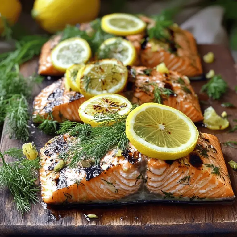 Für dieses Gericht brauchst du frische, hochwertige Zutaten. Hier sind die Hauptzutaten: - 4 Lachsfilets (jeweils ca. 170 g) - 2 Esslöffel Olivenöl - Schale und Saft von 1 großer Zitrone - 2 Knoblauchzehen, fein gehackt - 1 Esslöffel frischer Dill, gehackt - 1 Esslöffel frische Petersilie, gehackt - 1 Teelöffel Salz - 1/2 Teelöffel schwarzer Pfeffer - Zitronenscheiben zur Garnitur Diese Zutaten bringen den vollen Geschmack des Lachses zur Geltung. Frischer Lachs ist zart und hat einen feinen Geschmack. Die Marinade ist der Schlüssel zu diesem Rezept. Sie bringt Aromen zusammen und macht den Lachs saftig. Du mischst Olivenöl, Zitronensaft, Zitronenschale, Knoblauch, Dill, Petersilie, Salz und Pfeffer. Diese Mischung gibt dem Lachs einen frischen Geschmack. Lass die Filets mindestens 30 Minuten marinieren. So können die Aromen gut einziehen. Achte beim Kauf von Lachs auf folgende Punkte: - Farbe: Der Lachs sollte eine gleichmäßige, leuchtende Farbe haben. - Geruch: Frischer Lachs riecht nach Meer, nicht fischig. - Textur: Er sollte fest und nicht matschig sein. Frag im Fischgeschäft nach dem frischesten Lachs. So stellst du sicher, dass dein Gericht köstlich wird. Das macht den Zitronen-Kräuter-Gegrillten Lachs zu einem echten Genuss! Zuerst starten wir mit der Marinade. Nimm eine kleine Schüssel und mische die folgenden Zutaten: - 2 Esslöffel Olivenöl - Schale und Saft von 1 großer Zitrone - 2 fein gehackte Knoblauchzehen - 1 Esslöffel frisch gehackten Dill - 1 Esslöffel frisch gehackte Petersilie - 1 Teelöffel Salz - 1/2 Teelöffel schwarzer Pfeffer Rühre alles gut um. Lege die Lachsfilets in eine flache Schüssel und gieße die Marinade darüber. Achte darauf, dass jedes Filet gut bedeckt ist. Decke die Schüssel mit Frischhaltefolie ab und lasse sie 30 Minuten im Kühlschrank marinieren. Während der Lachs mariniert, bereite den Grill vor. Heize ihn auf mittelhohe Hitze vor. Wenn du einen Holzkohlegrill verwendest, warte, bis die Kohlen von weißer Asche bedeckt sind. Dies zeigt, dass sie bereit sind zum Grillen. Ein gut vorbereiteter Grill sorgt für gleichmäßige Hitze und schöne Grillmarkierungen. Nimm die Lachsfilets aus der Marinade und lasse die überschüssige Marinade abtropfen. Lege die Filets mit der Hautseite nach unten auf den Grill. Grilliere sie etwa 6-8 Minuten, abhängig von der Dicke der Filets. Der Lachs sollte sich leicht vom Grill lösen lassen. Wende die Filets vorsichtig und grilliere sie weitere 4-5 Minuten, bis sie durchgegart sind. Die Innentemperatur sollte 63°C erreichen. Wenn du die Filets vom Grill nimmst, lasse sie 2-3 Minuten ruhen. Garnieren kannst du mit frischen Zitronenscheiben und weiteren Kräutern. Jetzt hast du eine einfache und köstliche Mahlzeit, die jedem schmeckt! Für das vollständige Rezept, schau dir den Abschnitt "Full Recipe" an. Um den besten Lachs zu grillen, müssen Sie die richtige Temperatur finden. Ein guter Grill hat eine mittelhohe Hitze. Wenn Sie einen Holzkohlegrill haben, warten Sie, bis die Kohlen mit weißer Asche bedeckt sind. Das bedeutet, dass sie heiß genug sind. Ein Gasgrill sollte auf etwa 200-230 °C eingestellt werden. Wenn der Grill zu heiß ist, kann der Lachs außen verbrennen, bevor er innen gar ist. Die Marinade ist der Schlüssel für saftigen Lachs. Verwenden Sie Olivenöl, Zitronensaft und frische Kräuter. Diese Zutaten helfen, den Lachs zart zu halten. Lassen Sie den Lachs mindestens 30 Minuten marinieren. Dies gibt dem Fisch Zeit, die Aromen aufzunehmen. Achten Sie beim Grillen darauf, die Filets mit der Hautseite nach unten zu legen. Dadurch bleibt der Fisch feucht und die Haut wird knusprig. Gutes Zeitmanagement ist wichtig. Grillen Sie die Lachsfilets zuerst 6-8 Minuten auf einer Seite. Wenden Sie die Filets dann vorsichtig und grillen Sie sie weitere 4-5 Minuten. Jedes Stück Lachs sollte eine Innentemperatur von 63 °C erreichen. Nutzen Sie ein Fleischthermometer, um sicherzustellen, dass der Lachs perfekt gegart ist. Planen Sie auch Pausen ein, damit der Lachs nach dem Grillen ruhen kann. So bleibt er saftig und lecker. Für das vollständige Rezept schauen Sie sich den Full Recipe-Bereich an. {{image_4}} Die Verwendung von Kräutern kann den Geschmack des Lachses stark verändern. Du kannst frischen Thymian oder Oregano hinzufügen. Auch Estragon bringt eine schöne Note. Experimentiere mit verschiedenen Kombinationen. Probiere, was dir am besten schmeckt. Zitronen-Kräuter-Gegrillter Lachs passt toll zu vielen Beilagen. Serviere ihn mit einem frischen Salat oder gegrilltem Gemüse. Auch Reis oder Quinoa machen eine gute Beilage. Diese Optionen ergänzen den Geschmack des Lachses wunderbar. Sie bieten eine ausgewogene Mahlzeit. Marinaden sind der Schlüssel zu mehr Geschmack. Du kannst verschiedene Öle oder Saucen ausprobieren. Eine Honig-Senf-Marinade bringt eine süße Note. Eine Soja-Sauce macht den Lachs würziger. Denke daran, die Marinade mindestens 30 Minuten einziehen zu lassen. So wird der Lachs besonders saftig. Für die vollständige Anleitung und die Zutaten kannst du die [Full Recipe] anschauen. Wenn Sie Lachs übrig haben, bewahren Sie ihn richtig auf. Lassen Sie den Lachs auf Raumtemperatur kommen. Wickeln Sie die Filets dann fest in Frischhaltefolie ein. Alternativ können Sie die Reste in einen luftdichten Behälter geben. Lagern Sie den Lachs im Kühlschrank. So bleibt er 2 bis 3 Tage frisch. Achten Sie darauf, dass der Lachs nicht mit anderen Lebensmitteln in Berührung kommt. Wenn Sie den marinierten Lachs aufbewahren möchten, können Sie ihn einfrieren. Wickeln Sie die Lachsfilets in Frischhaltefolie und dann in Aluminiumfolie. So schützen Sie den Lachs vor Frostbrand. Sie können den marinierten Lachs bis zu 3 Monate im Gefrierfach aufbewahren. Zum Auftauen legen Sie den Lachs einfach über Nacht in den Kühlschrank. Dies hilft, die Textur zu bewahren. Um gegrillten Lachs wieder zu erwärmen, heizen Sie den Ofen auf 175 °C vor. Legen Sie die Filets auf ein Backblech und decken Sie sie mit Aluminiumfolie ab. Erwärmen Sie den Lachs etwa 10 bis 15 Minuten. Achten Sie darauf, dass er nicht zu trocken wird. Alternativ können Sie den Lachs in einer Pfanne bei schwacher Hitze erwärmen. So bleibt er saftig und lecker. Grillen Sie Lachs etwa 6-8 Minuten auf der ersten Seite. Die Zeit hängt von der Dicke der Filets ab. Ein dickeres Filet benötigt mehr Zeit. Wenden Sie den Lachs dann und grillen Sie ihn weitere 4-5 Minuten. Der Lachs ist fertig, wenn er sich leicht vom Grill lösen lässt. Die Innentemperatur sollte 63°C erreichen. So bleibt er saftig und zart. Ja, Sie können andere Fischsorten verwenden. Forelle, Kabeljau und Makrele sind gute Alternativen. Diese Fische haben ähnliche Kochzeiten. Achten Sie darauf, die Marinade gut anzupassen. So bleibt der Geschmack frisch und lecker. Grüner Spargel oder geröstete Kartoffeln passen gut dazu. Auch ein frischer Salat ist eine tolle Wahl. Servieren Sie den Lachs mit Zitronenscheiben für zusätzlichen Geschmack. Vollkornreis oder Quinoa sind gesunde Beilagen. Diese Optionen ergänzen den Lachs perfekt und machen Ihr Essen rundum lecker. In diesem Blogbeitrag haben wir alles rund um den Zitronen-Kräuter-gegrillten Lachs behandelt. Wir haben über die Zutaten, die Marinade und Tipps zum Grillen gesprochen. Du hast gelernt, wie man die perfekte Grilltemperatur erreicht und den Lachs richtig lagert. Vergiss nicht, beim Grillen mit verschiedenen Kräutern zu experimentieren. So bleibt es spannend und lecker. Mit diesen Tipps kannst du leckeren Lachs zubereiten und beeindrucken. Viel Spaß beim Grillen!