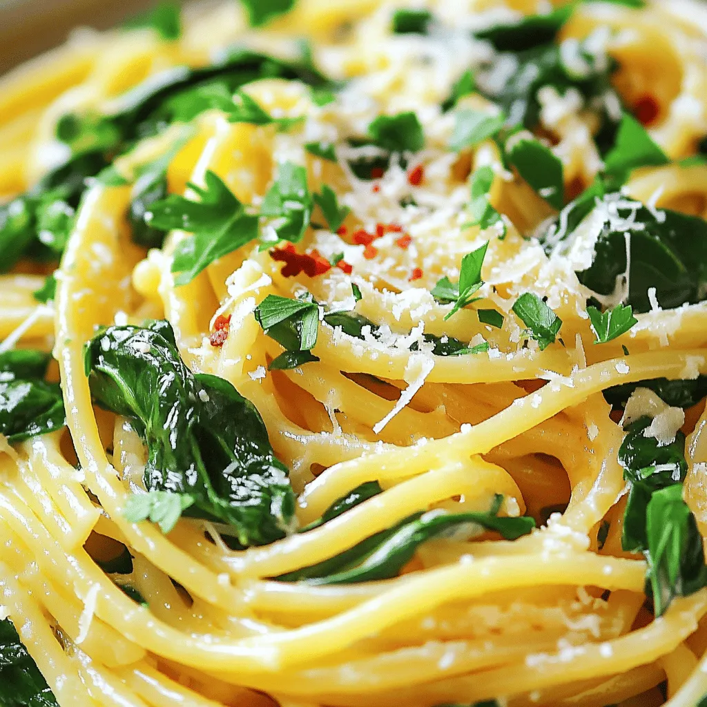 Um die Knoblauch-Butter-Nudeln mit Spinat zuzubereiten, brauchst du einige frische und einfache Zutaten. Hier ist die Liste: - 340 g Spaghetti oder Linguine - 60 g ungesalzene Butter - 4 Knoblauchzehen, fein gehackt - 180 g frischer Baby-Spinat - 1 Teelöffel rote Pfefferflocken (nach Geschmack anpassen) - 1 Zitrone (abgerieben und ausgepresst) - 50 g geriebener Parmesan (plus extra zum Servieren) - Salz und Pfeffer nach Geschmack - Frische Petersilie, gehackt für die Garnitur Diese Zutaten sorgen für den perfekten Geschmack und eine tolle Textur. Die Gewürze sind wichtig, um den Geschmack zu verstärken. Die roten Pfefferflocken geben einen leichten Kick. Wenn du es schärfer magst, füge mehr hinzu. Der Saft und die Zeste der Zitrone bringen Frische ins Gericht. Der Parmesan macht das Ganze cremig und würzig. Salz und Pfeffer helfen, die Aromen auszubalancieren. Wenn du die Zutaten auswählst, achte auf die Qualität. Frischer Spinat macht einen großen Unterschied. Wähle ungesalzene Butter für mehr Kontrolle über den Salzgehalt. Der Parmesan sollte frisch gerieben sein, um den besten Geschmack zu erzielen. Bei der Pasta kannst du auch Vollkornnudeln verwenden, wenn du eine gesündere Option möchtest. Für die beste Erfahrung, probiere die [Full Recipe]. Um mit den Knoblauch-Butter-Nudeln zu beginnen, koche zuerst die Nudeln. Bringe in einem großen Topf einen Liter gesalzenes Wasser zum Kochen. Füge 340 g Spaghetti oder Linguine hinzu. Koche die Nudeln gemäß den Anweisungen auf der Verpackung, bis sie al dente sind. Achte darauf, 120 ml des Nudelwassers aufzuheben, bevor du die Nudeln abgießt. Das Wasser wird später helfen, die Sauce zu binden. In demselben Topf, in dem du die Nudeln gekocht hast, schmelze 60 g ungesalzene Butter bei mittlerer Hitze. Sobald die Butter geschmolzen ist, füge 4 fein gehackte Knoblauchzehen und 1 Teelöffel rote Pfefferflocken hinzu. Brate die Mischung an, bis der Knoblauch duftet und leicht goldbraun ist. Achte darauf, den Knoblauch nicht zu verbrennen, denn das kann bitter schmecken. Jetzt ist es Zeit, 180 g frischen Baby-Spinat hinzuzufügen. Brate den Spinat unter Rühren, bis er zusammengefallen ist, was etwa 2-3 Minuten dauert. Nachdem der Spinat zusammengefallen ist, kehre die abgetropften Nudeln in den Topf zurück. Mische die Nudeln gründlich mit der Knoblauch-Butter-Spinat-Mischung. Wenn die Nudeln zu trocken erscheinen, füge nach und nach etwas vom aufbewahrten Nudelwasser hinzu, bis die gewünschte Konsistenz erreicht ist. Rühre dann die Zesten und den Saft einer Zitrone sowie 50 g geriebenen Parmesan ein. Schmecke das Gericht mit Salz und Pfeffer ab. Lass die Mischung eine Minute stehen, damit sich die Aromen verbinden. Serviere die Knoblauch-Butter-Nudeln heiß, garniert mit extra Parmesan und frischer, gehackter Petersilie. Ein häufiger Fehler ist, den Knoblauch zu lange zu braten. Er kann schnell anbrennen und bitter werden. Achte darauf, ihn nur leicht goldbraun zu rösten. Ein weiterer Fehler ist, die Nudeln zu lange zu kochen. Sie sollten al dente sein, also bissfest. Wenn du die Nudeln abgießt, bewahre immer etwas Nudelwasser auf. Dieses Wasser hilft, die Sauce gut zu binden. Um die perfekte Konsistenz zu erreichen, füge nach und nach das Nudelwasser hinzu. Beginne mit einem Esslöffel und passe die Menge nach deinem Geschmack an. Die Nudeln sollten nicht zu trocken sein. Wenn du sie in die Knoblauch-Butter-Mischung gibst, vermische sie gut. So nehmen sie die Aromen auf. Achte darauf, dass die Mischung cremig und einladend aussieht. Du kannst das Rezept ganz einfach anpassen. Füge zum Beispiel Gemüse wie Erbsen oder Zucchini hinzu. Wenn du mehr Protein möchtest, sind Hähnchen oder Garnelen tolle Optionen. Für eine vegane Variante ersetze die Butter durch Olivenöl und lasse den Parmesan weg. Experimentiere mit verschiedenen Kräutern wie Basilikum oder Thymian. Die Möglichkeiten sind endlos! Für das vollständige Rezept schaue dir die Anleitung an. {{image_4}} Für eine vegane Option tauschen Sie die Butter gegen pflanzliche Margarine aus. Verwenden Sie auch einen veganen Parmesan oder lassen Sie den Käse ganz weg. Die Aromen von Knoblauch und Spinat bleiben stark und lecker. Sie können auch Nussmilch hinzufügen, um eine cremige Textur zu erreichen. Wenn Sie mehr Protein möchten, fügen Sie Hähnchen oder Garnelen hinzu. Braten Sie das Hähnchen in Würfeln oder die Garnelen in der Pfanne an, bevor Sie den Knoblauch und den Spinat hinzufügen. Dies gibt dem Gericht mehr Substanz und macht es sättigender. Stellen Sie sicher, dass das Fleisch gut gewürzt ist, um den Geschmack zu verbessern. Saisonales Gemüse macht Ihr Gericht bunt und nährstoffreich. Fügen Sie zum Beispiel Spargel im Frühling oder Kürbis im Herbst hinzu. Schneiden Sie das Gemüse klein, damit es gleichmäßig kocht. Das steigert nicht nur den Geschmack, sondern bietet auch eine schöne Optik. Experimentieren Sie mit verschiedenen Gemüsesorten, um neue Geschmäcker zu entdecken. Wenn du Reste von den Knoblauch-Butter-Nudeln mit Spinat hast, bewahre sie in einem luftdichten Behälter auf. So bleiben die Nudeln frisch und lecker. Stelle sicher, dass sie vollständig abgekühlt sind, bevor du sie in den Kühlschrank stellst. Die Reste halten sich bis zu drei Tage. Wenn du die Nudeln länger aufbewahren möchtest, kannst du sie einfrieren. Teile sie in Portionen und lege sie in einen gefrierfesten Behälter. Vergiss nicht, das Datum auf den Behälter zu schreiben. So weißt du, wie lange sie schon im Gefrierfach sind. Zum Auftauen lege die Nudeln einfach über Nacht in den Kühlschrank. Du kannst sie auch direkt in der Mikrowelle auftauen. Um die Nudeln wieder aufzuwärmen, nimm sie aus dem Kühlschrank oder Gefrierfach. Erhitze sie in einer Pfanne bei mittlerer Hitze. Füge etwas Wasser oder Brühe hinzu, um sicherzustellen, dass sie nicht austrocknen. Rühre die Nudeln gut um und erhitze sie, bis sie heiß sind. So bleiben sie schön cremig und geschmackvoll. Für das vollständige Rezept besuche die [Full Recipe]. Du kannst die Knoblauch-Butter-Nudeln mit Spinat bis zu drei Tage im Kühlschrank aufbewahren. Stelle sicher, dass du sie in einem luftdichten Behälter lagerst. So bleiben sie frisch und lecker. Wenn du die Nudeln aufwärmst, füge etwas Wasser oder Butter hinzu. Das hilft, die Nudeln wieder geschmeidig zu machen. Ja, du kannst andere Nudelsorten verwenden. Penne, Fusilli oder Tagliatelle passen gut. Achte darauf, die Kochzeit anzupassen. Probiere auch glutenfreie Nudeln, wenn du eine glutenfreie Option suchst. Das Gericht bleibt trotzdem köstlich. Um das Rezept für eine größere Gruppe anzupassen, verdopple die Zutaten. Verwende 680 g Nudeln und verdopple auch die anderen Zutaten. Achte darauf, einen großen Topf zu benutzen. So kannst du alles gut vermengen. Wenn du mehr Gäste hast, kannst du auch eine weitere Beilage oder einen Salat servieren. Zu Knoblauch-Butter-Nudeln mit Spinat passen viele Beilagen. Ein einfacher grüner Salat ist frisch und leicht. Gegrilltes Gemüse bringt mehr Geschmack auf den Tisch. Auch knuspriges Brot ist eine gute Wahl. Du kannst es verwenden, um die Sauce aufzusaugen. Probiere auch gebratene Pilze oder eine Gemüsesuppe als Beilage. In diesem Artikel haben wir die wichtigsten Zutaten für Knoblauch-Butter-Nudeln mit Spinat besprochen. Ich habe erklärt, wie man die Nudeln perfekt zubereitet und die aromatische Mischung aus Knoblauch, Butter und Spinat erstellt. Tipps helfen, häufige Fehler zu vermeiden und das Gericht anzupassen. Denken Sie daran, Reste richtig zu lagern, um den besten Geschmack zu erhalten. Mit verschiedenen Variationen können Sie Ihr Gericht anpassen. Probieren Sie es aus und finden Sie Ihre Lieblingsversion!