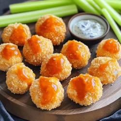 - 450 g Hähnchenbrustfilet - 100 g Paniermehl (Panko empfohlen) - 120 ml Buffalo-Sauce Die Hauptzutaten sind einfach und leicht zu finden. Hähnchenbrustfilet ist mager und saftig. Panko bringt die perfekte Knusprigkeit. Buffalo-Sauce sorgt für den scharfen Kick, den wir lieben. - 1 Teelöffel Knoblauchpulver - 1 Teelöffel Zwiebelpulver - 1 Teelöffel geräuchertes Paprikapulver - Salz und Pfeffer nach Geschmack - Optional: 1 Esslöffel geschmolzene Butter Die Gewürze sind wichtig für den Geschmack. Knoblauchpulver und Zwiebelpulver bringen Tiefe. Geräuchertes Paprikapulver fügt eine rauchige Note hinzu. Salz und Pfeffer runden das Ganze ab. Die geschmolzene Butter macht es noch leckerer. - Frische Selleriestangen - Blauschimmelkäsedressing Für einen frischen Crunch empfehle ich Selleriestangen. Sie sind knackig und passen gut zu den Bissen. Blauschimmelkäsedressing ist der perfekte Dip. Es mildert die Schärfe der Buffalo-Sauce. Diese Kombination macht die Baked Buffalo Chicken Bites zu einem tollen Snack. Wenn du mehr über die Zubereitung erfahren möchtest, schau dir das Full Recipe an. Um die perfekten Baked Buffalo Chicken Bites zu machen, beginnen wir mit dem Würzen des Hähnchens. Ich nehme 450 g Hähnchenbrustfilet und schneide es in mundgerechte Stücke. Danach gebe ich Knoblauchpulver, Zwiebelpulver, geräuchertes Paprikapulver, Salz und Pfeffer in eine Schüssel. Ich vermische alles gut, damit jedes Stück Hähnchen gleichmäßig gewürzt ist. Jetzt richte ich meine Panierstation ein. Ich nehme drei flache Schalen. In die erste Schale gebe ich 60 g Weizenmehl. In die zweite Schale kommen zwei verquirlte Eier. In die dritte Schale gebe ich 100 g Panko-Paniermehl. Diese Schritte helfen mir, die Hähnchenbisse gleichmäßig zu panieren. Jetzt panieren wir die Hähnchenbisse. Zuerst nehme ich ein gewürztes Hähnchenstück und wende es im Mehl. Ich achte darauf, dass es gut bedeckt ist. Danach tauche ich es in die verquirlten Eier. Zum Schluss wälze ich das Stück im Panko-Paniermehl. Es ist wichtig, dass alle Seiten gut bedeckt sind. Ein Tipp für gleichmäßiges Panieren ist, die Hähnchenstücke sanft zu drücken, wenn ich sie ins Paniermehl lege. So bleibt die Panade besser haften. Ich lege die panierten Bisse auf ein mit Backpapier ausgelegtes Backblech. Ich heize den Ofen auf 200 °C vor. Während der Ofen aufheizt, bereite ich die Bissen für das Backen vor. Ich sprühe die Hähnchenbisse leicht mit Kochspray ein und beträufle sie mit geschmolzener Butter, wenn ich es möchte. Die Backzeit beträgt 15-20 Minuten. Ich überprüfe die Bissen nach der Hälfte der Zeit. Es ist wichtig, sie einmal zu wenden, damit sie gleichmäßig garen. Wenn die Panade goldbraun ist, sind die Hähnchenbisse fertig. Jetzt sind sie bereit, um in eine große Schüssel mit Buffalo-Sauce gegeben zu werden. Ich schwenke die Bissen gut, damit sie die Sauce aufnehmen. Dann kann ich sie mit frischen Selleriestangen und Blauschimmelkäsedressing servieren. So einfach ist es, köstliche Baked Buffalo Chicken Bites zu machen! Um die besten Baked Buffalo Chicken Bites zu erzielen, empfehle ich die Verwendung von Panko. Panko ist ein japanisches Paniermehl. Es macht die Bissen besonders knusprig. Normales Paniermehl kann auch verwendet werden, aber Panko bringt den besten Crunch. Für zusätzliche Knusprigkeit kann man Kochspray verwenden. Sprühen Sie die Bissen leicht ein, bevor Sie sie backen. Alternativ können Sie geschmolzene Butter verwenden. Butter gibt einen reichhaltigen Geschmack und hilft, die Bissen knusprig zu machen. Experimentieren Sie mit beiden Optionen, um Ihre perfekte Mischung zu finden. Buffalo-Sauce kann auf viele Arten angepasst werden. Mögen Sie es schärfer? Fügen Sie mehr scharfe Sauce hinzu. Für eine süßere Note können Sie Honig oder Ahornsirup einrühren. Diese Variationen machen das Gericht interessant und einzigartig. Zusätzlich können Sie weitere Gewürze hinzufügen. Paprikapulver oder Cayennepfeffer geben mehr Geschmack. Auch Kräuter wie Oregano oder Thymian passen gut. Seien Sie kreativ und finden Sie Ihre Lieblingskombination. Ein häufiger Fehler ist, die Panierung zu dick zu machen. Eine dünne Schicht sorgt für die beste Textur. Achten Sie darauf, dass die Hähnchenstücke gleichmäßig bedeckt sind, aber nicht überladen. Ein weiterer Fehler liegt in der Backzeit. Halten Sie sich genau an die angegebene Zeit. Überbacken kann die Bissen trocken machen. Wenden Sie die Bissen während des Backens einmal, um gleichmäßiges Garen zu gewährleisten. So bleiben sie saftig und lecker. {{image_4}} Sie möchten Ihre Baked Buffalo Chicken Bites gesünder gestalten? Kein Problem! Hier sind zwei einfache Varianten: - Low-Carb-Version: Ersetzen Sie das Paniermehl durch gemahlene Mandeln oder Kokosmehl. Diese Optionen sind kohlenhydratarm und liefern tolle Ergebnisse. Sie bleiben knusprig und lecker. - Vegetarische Varianten: Tauschen Sie das Hähnchen gegen Blumenkohl oder Tofu aus. Diese Zutaten nehmen die Buffalo-Sauce gut auf. Sie sind eine großartige Wahl für Vegetarier oder einfach für einen anderen Geschmack. Sie können die Buffalo-Sauce anpassen, um neue Geschmäcker zu entdecken. Hier sind zwei leckere Vorschläge: - BBQ-Sauce anstelle von Buffalo-Sauce: Wenn Sie es süßer mögen, probieren Sie BBQ-Sauce. Sie gibt den Bissen einen neuen Kick. Die Süße der Sauce passt gut zu dem herzhaften Hähnchen. - Honig-Senf-Variante: Mischen Sie Honig mit Senf für eine süß-scharfe Sauce. Diese Kombination ist einfach und macht die Bissen besonders lecker. Die Baked Buffalo Chicken Bites schmecken super mit den richtigen Beilagen. Hier sind einige Ideen: - Salate und Dips: Servieren Sie einen frischen Salat dazu. Ein grüner Salat mit einem leichten Dressing ergänzt die Bissen gut. Dips wie Blauschimmelkäsedressing sind auch perfekt zum Eintauchen. - Fingerfood-Ideen für Partys: Diese Bissen sind ideal für Partys. Kombinieren Sie sie mit Gemüse-Sticks oder Nachos. So schaffen Sie eine tolle Snack-Platte für Ihre Gäste. Für das ganze Rezept und mehr Details schauen Sie sich den Full Recipe an. Nach dem Kochen ist es wichtig, die Hähnchenbisse richtig zu lagern. Kühlung der Hähnchenbisse ist der erste Schritt. Lassen Sie die Bissen zuerst auf Raumtemperatur abkühlen. Danach können Sie sie in den Kühlschrank stellen. Verwenden Sie luftdichte Behälter, um die Bissen frisch zu halten. So bleibt der Geschmack erhalten und die Bissen werden nicht trocken. Um die Baked Buffalo Chicken Bites wieder warm zu machen, gibt es zwei gute Methoden. Die Mikrowelle ist schnell, aber kann die Knusprigkeit verlieren. Der Ofen ist besser, um die Bissen knusprig zu halten. Heizen Sie den Ofen auf 180°C vor und legen Sie die Bissen für etwa 10 Minuten hinein. Ein Geheimtipp für die Wiederherstellung der Knusprigkeit ist, sie mit etwas Kochspray zu besprühen, bevor Sie sie aufwärmen. So bleiben sie lecker. Die Haltbarkeit der Hähnchenbissen im Kühlschrank beträgt etwa drei Tage. Wenn Sie die Bissen länger aufbewahren möchten, können Sie sie einfrieren. Legen Sie die Bissen in einen gefriergeeigneten Beutel. So bleiben sie bis zu drei Monate frisch. Zum Auftauen legen Sie sie einfach über Nacht in den Kühlschrank. Um die Baked Buffalo Chicken Bites schärfer zu machen, können Sie extra scharfe Buffalo-Sauce verwenden. Fügen Sie auch etwas Cayennepfeffer hinzu. Mögen Sie es wirklich heiß? Dann sind frische Jalapeños eine tolle Ergänzung! Diese kleinen Tipps bringen das Feuer in Ihre Bissen. Ja, Sie können die Bissen im Voraus zubereiten. Bereiten Sie die Hähnchenstücke bis zur Panierung vor. Lagern Sie sie in einem luftdichten Behälter im Kühlschrank. Dies macht die Zubereitung am Serviertag schnell und einfach. Sie können die Bissen auch nach dem Backen aufbewahren. Stellen Sie sicher, dass sie gut abgekühlt sind, bevor Sie sie einlagern. Das Rezept ergibt etwa vier Portionen. Möchten Sie mehr? Verdoppeln Sie einfach die Zutaten. So haben Sie genug für große Gruppen. Denken Sie daran, auch die Backzeit leicht anzupassen, wenn Sie mehr Bissen auf einmal backen. Für Dips empfehle ich Blauschimmelkäsedressing. Es passt perfekt zu den würzigen Bissen. Sie können auch Ranch-Dressing oder einen scharfen Salsa-Dip verwenden. Diese Dips ergänzen die Aromen und machen den Snack noch besser. Die Zubereitung von Baked Buffalo Chicken Bites ist einfach und macht Spaß. Wir haben die wichtigsten Zutaten, inklusive Hähnchen und Gewürze, besprochen. Ich habe Tipps gegeben, wie du die perfekte Knusprigkeit erreichst und leckere Variationen ausprobieren kannst. Zudem gibt es nützliche Hinweise zur Lagerung und häufige Fehler, die du vermeiden solltest. Diese Bissen eigenen sich gut für Partys oder einfach zum Snacken. Probier es aus, und genieße deine eigenen köstlichen Hähnchenbisse!
