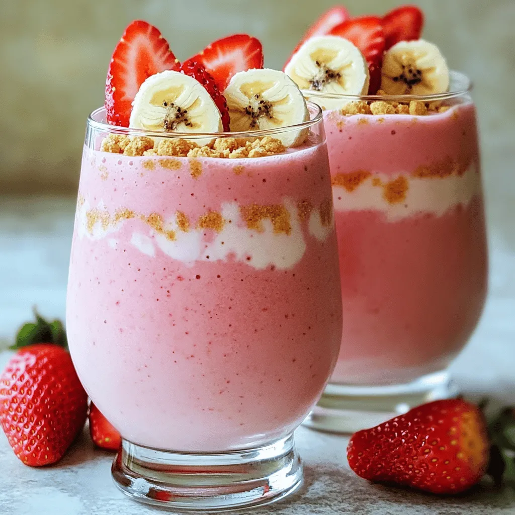 - 1 Tasse frische Erdbeeren, entkelcht und in Scheiben geschnitten - 1 mittel große reife Banane, in Scheiben geschnitten - 1/2 Tasse griechischer Joghurt (natur oder Vanille) Die Hauptzutaten sind einfach und frisch. Erdbeeren bringen süßen Geschmack und eine schöne Farbe. Die Banane macht den Smoothie cremig. Der griechische Joghurt fügt Proteine und eine tolle Textur hinzu. - 1/2 Tasse Mandelmilch (oder Milch nach Wahl) - 1 Esslöffel Honig oder Ahornsirup (nach Geschmack) Flüssige Zutaten helfen, den Smoothie zu mixen. Mandelmilch ist leicht und lecker. Honig oder Ahornsirup gibt die süße Note, die wir wollen. Sie können die Menge anpassen, je nachdem, wie süß Sie es mögen. - 1/4 Tasse zerbröselte Graham-Cracker - 1/4 Teelöffel Vanilleextrakt - Eiswürfel (optional, für einen kälteren Smoothie) Zerbröselte Graham-Cracker geben Crunch und erinnern an Kuchen. Vanilleextrakt fügt einen feinen Geschmack hinzu. Eiswürfel sind toll, wenn Sie einen kühlen Smoothie möchten. Sie können sie weglassen, wenn Sie es nicht so kalt mögen. Für die vollständige Anleitung und Zubereitung schauen Sie sich das [Full Recipe] an. Zuerst schneide ich die frischen Erdbeeren. Ich entferne die grünen Blätter und schneide sie in Scheiben. Dann nehme ich eine reife Banane. Diese schneide ich ebenfalls in Scheiben. Beide Früchte bringen den süßen Geschmack in unseren Smoothie. Jetzt ist es Zeit, die zerbröselten Graham-Cracker vorzubereiten. Ich nehme sie aus der Verpackung und stelle sie beiseite. Diese Cracker geben dem Smoothie die perfekte Textur. Ich stelle den Mixer auf die mittlere Stufe. Zuerst füge ich die Erdbeeren, die Banane, den griechischen Joghurt und die Mandelmilch hinzu. Dann gebe ich den Honig oder Ahornsirup und den Vanilleextrakt dazu. Wenn du einen kälteren Smoothie magst, füge ein paar Eiswürfel hinzu. Ich mixe alles, bis die Mischung schön glatt und cremig ist. So entsteht die Basis für den Erdbeer-Kuchen-Smoothie. Jetzt füge ich die zerbröselten Graham-Cracker hinzu. Ich pulsere den Mixer einige Male. So verteilen sich die Cracker gut, aber sie bleiben stückig. Das gibt dem Smoothie die richtige Konsistenz. Ich bereite die Gläser vor, indem ich sie kurz in den Kühlschrank stelle. Das hält den Smoothie frisch. Dann gieße ich den Smoothie in die Gläser. Um ihn schön aussehen zu lassen, garniere ich die Gläser mit zusätzlichen Erdbeerscheiben. Ich streue ein paar zerbröselte Graham-Cracker oben drauf. Das sieht toll aus und schmeckt auch lecker! Um die Süße Ihres Erdbeer-Kuchen-Smoothies zu variieren, probieren Sie verschiedene Süßstoffe. Honig und Ahornsirup sind gute Optionen. Sie können auch weniger oder mehr verwenden, um den perfekten Geschmack zu finden. Aromatisierter Joghurt kann ebenfalls helfen. Vanille- oder Erdbeerjoghurt geben zusätzlichen Geschmack. Wenn Sie einen dickeren Smoothie möchten, fügen Sie mehr gefrorene Früchte hinzu. Gefrorene Erdbeeren oder Bananen sind großartig dafür. Für einen dünneren Smoothie verwenden Sie mehr Mandelmilch. Frische Früchte sind lecker, aber gefrorene Früchte machen den Smoothie kühler und cremiger. Kreative Garnierungen machen viel aus. Sie können frische Erdbeeren oder Minzblätter obendrauf legen. Auch zerbröselte Graham-Cracker machen eine tolle Dekoration. Servieren Sie den Smoothie in hübschen Gläsern. Das sieht nicht nur gut aus, sondern macht den Genuss noch schöner. {{image_4}} Du kannst deinen Erdbeer-Kuchen-Smoothie mit anderen Früchten aufpeppen. Himbeeren sind eine tolle Wahl. Sie bringen eine frische, saure Note. Blaubeeren sind auch lecker. Sie machen den Smoothie süßer und gesünder. Mische verschiedene Beeren für mehr Geschmack. Kombiniere Erdbeeren, Himbeeren und Blaubeeren. Das sieht auch schön aus! Wenn du eine vegane Option suchst, denke an pflanzliche Milch. Mandelmilch ist leicht und nussig. Kokosmilch gibt einen süßen, tropischen Geschmack. Hafermilch ist cremig und gut für den Smoothie. Diese Alternativen sind oft gesünder. Sie enthalten weniger Zucker und mehr Nährstoffe. So bleibt dein Smoothie frisch und lecker. Möchtest du mehr Nährstoffe? Füge etwas Proteinpulver hinzu. Das macht deinen Smoothie sättigender. Nüsse oder Samen sind auch eine gute Idee. Sie liefern gesunde Fette und Ballaststoffe. Mandeln oder Chiasamen passen gut. Sie machen den Smoothie noch besser. Experimentiere mit diesen Zutaten, um deinen perfekten Erdbeer-Kuchen-Smoothie zu finden. Die Möglichkeiten sind endlos! Ich empfehle, den Erdbeer-Kuchen-Smoothie sofort zu genießen. Der Geschmack ist am besten, wenn er frisch ist. Wenn du ihn sofort trinkst, schmeckst du die süßen Erdbeeren und die cremige Banane. Du kannst auch etwas Garnitur hinzufügen. Ein paar Erdbeerscheiben und zerbröselte Graham-Cracker machen ihn besonders. Wenn du den Smoothie nicht sofort trinken kannst, bewahre ihn im Kühlschrank auf. Er bleibt bis zu 24 Stunden frisch. Achte darauf, ihn in einem luftdichten Behälter aufzubewahren. So bleibt der Geschmack erhalten. Ein Glasbehälter ist ideal, da er gut schließt und keine Gerüche annimmt. Du kannst den Smoothie auch einfrieren. Gieße ihn in einen gefrierfesten Behälter oder in Eiswürfelformen. Auf diese Weise bleibt er bis zu drei Monate gut. Wenn du ihn auftauen möchtest, lasse ihn über Nacht im Kühlschrank. Du kannst ihn auch in der Mikrowelle kurz erwärmen. Rühre ihn gut um, bevor du ihn wieder trinkst. So wird er cremig und lecker. Um den Erdbeer-Kuchen-Smoothie vegan zu machen, tauschen Sie den Joghurt und die Milch aus. Verwenden Sie einfach einen pflanzlichen Joghurt. Mandeldrink oder Hafermilch sind gute Alternativen. Diese ersetzen die Milch und den Joghurt gut. Es verändert den Geschmack nicht stark, aber macht ihn vegan. Mit diesen Tipps bleibt der Smoothie lecker und cremig. Ja, Sie können andere Süßungsmittel verwenden. Anstelle von Honig können Sie Agavendicksaft oder Dattelsirup nutzen. Diese Optionen sind auch gut für die vegane Version. Süßungsmittel wie Stevia oder Erythrit sind kalorienarm. Sie bieten eine gesunde Wahl für den Smoothie. Probieren Sie verschiedene süße Optionen aus, um Ihren perfekten Geschmack zu finden. Der Erdbeer-Kuchen-Smoothie hat etwa 250 Kalorien pro Portion. Diese Zahl kann variieren, je nachdem, welche Zutaten Sie wählen. Zum Beispiel, wenn Sie weniger Honig oder einen anderen Joghurt verwenden, kann es weniger Kalorien haben. Gesund ist dieser Smoothie auch wegen der Ballaststoffe aus den Erdbeeren und der Banane. Diese Ballaststoffe unterstützen die Verdauung und geben Ihnen Energie. Dieser Erdbeer-Kuchen-Smoothie ist einfach zuzubereiten und lecker. Wir haben frische Erdbeeren, Bananen und griechischen Joghurt verwendet. Die Anleitung ist klar und leicht verständlich. Passen Sie die Süße und Konsistenz nach Ihrem Geschmack an. Fühlen Sie sich frei, mit verschiedenen Früchten und Milchalternativen zu experimentieren. Genießen Sie den Smoothie frisch oder bewahren Sie ihn für später auf. Mit diesen Tipps und Tricks gelingt Ihnen ein köstlicher Genuss, der jede Gelegenheit aufwertet. Probieren Sie es aus und erfreuen Sie sich an jedem Schluck!