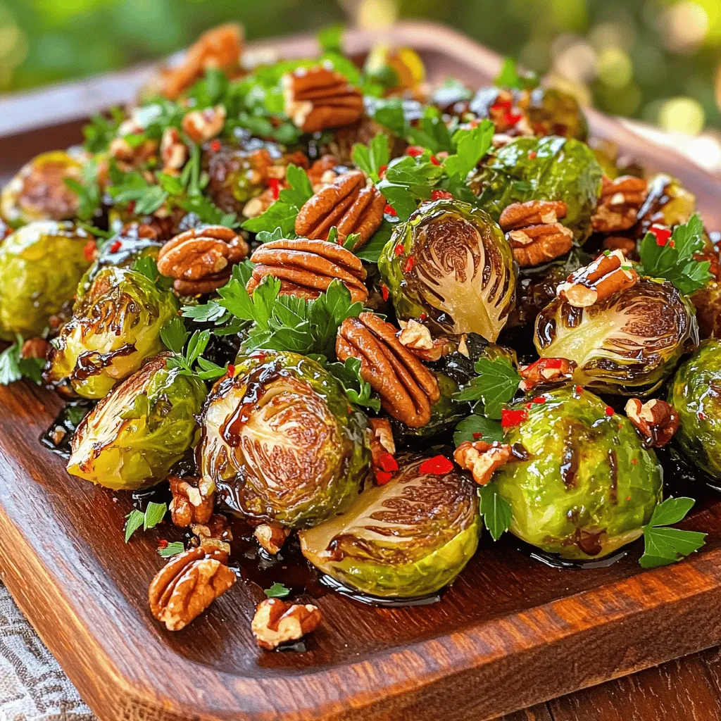 Für die Zubereitung von Balsamico-Rosenkohl brauchst du einige einfache, frische Zutaten. Hier sind die Hauptzutaten: - 450 g Rosenkohl, geputzt und halbiert - 3 Esslöffel Balsamico-Essig - 2 Esslöffel Olivenöl - 1 Esslöffel Honig (oder Ahornsirup für eine vegane Variante) - 2 Knoblauchzehen, fein gehackt - ½ Teelöffel Meersalz - ¼ Teelöffel schwarzer Pfeffer - ¼ Teelöffel rote Pfefferflocken (optional) - 60 g geröstete Pekannüsse oder Walnüsse, grob gehackt - Frische Petersilie, gehackt zum Garnieren Diese Zutaten sorgen für einen tollen Geschmack und eine schöne Textur. Wenn du keine Nüsse magst oder Allergien hast, kannst du die Nüsse weglassen. Du kannst stattdessen Sonnenblumenkerne verwenden. Diese bieten einen tollen Crunch ohne Nüsse. Auch geröstete Kichererbsen sind eine gute Wahl. Sie bringen Protein und einen einzigartigen Geschmack. Die richtigen Gewürze machen den Balsamico-Rosenkohl noch besser. Hier sind einige meiner Empfehlungen: - Thymian: Ein paar frische Blätter passen gut dazu. - Rosmarin: Ein Hauch von Rosmarin verleiht ein starkes Aroma. - Zitrone: Ein Spritzer Zitronensaft kann die Aromen aufhellen. - Parmesan: Für ein herzhaftes Finish kannst du etwas geriebenen Parmesan hinzufügen. Diese Zutaten bringen neue Geschmäcker und machen dein Gericht besonders. Du kannst auch mit anderen Kräutern experimentieren, um deinen eigenen Stil zu finden. Für das gesamte Rezept, schau dir das [Full Recipe] an. Zuerst putzen Sie 450 g Rosenkohl. Entfernen Sie die äußeren Blätter und schneiden Sie die Enden ab. Halbieren Sie die Rosenkohlköpfe. So wird das Rösten gleichmäßiger und schneller. In einer großen Schüssel mischen Sie die Rosenkohlhälften mit 3 Esslöffeln Balsamico-Essig und 2 Esslöffeln Olivenöl. Fügen Sie 1 Esslöffel Honig hinzu, um Süße zu bringen. Dann kommen 2 fein gehackte Knoblauchzehen, ½ Teelöffel Meersalz und ¼ Teelöffel schwarzer Pfeffer dazu. Optional können Sie ¼ Teelöffel rote Pfefferflocken für Schärfe hinzufügen. Rühren Sie alles gut um, damit jeder Rosenkohl gleichmäßig bedeckt ist. Heizen Sie Ihren Ofen auf 200°C vor. Breiten Sie die marinierten Rosenkohlhälften auf einem mit Backpapier ausgelegten Blech aus. Rösten Sie die Rosenkohlhälften für 25 bis 30 Minuten. Vergessen Sie nicht, sie zur Hälfte der Zeit umzurühren. So werden sie schön knusprig und goldbraun. Wenn sie fertig sind, streuen Sie 60 g grob gehackte geröstete Nüsse darüber. Garnieren Sie mit frischer, gehackter Petersilie. Für das komplette Rezept, schauen Sie sich die [Full Recipe] an. Um die ideale Knusprigkeit zu erreichen, gibt es einige einfache Tricks. Zuerst ist die Ofentemperatur wichtig. Heizen Sie den Ofen auf 200°C vor. Diese hohe Temperatur hilft dabei, die Außenflächen schnell zu bräunen und zu rösten. Stellen Sie sicher, dass die Rosenkohlhälften gleichmäßig verteilt auf dem Backblech liegen. Überlappen Sie sie nicht. Wenn sie zu nah beieinander liegen, dämpfen sie sich gegenseitig. Wenden Sie die Rosenkohlhälften während des Röstens einmal. So bräunen sie gleichmäßig und bleiben knusprig. Um den Balsamico-Geschmack zu verstärken, können Sie verschiedene Techniken anwenden. Verwenden Sie hochwertigen Balsamico-Essig. Er hat einen reicheren Geschmack und macht das Gericht noch besser. Ein weiterer Tipp ist, den Balsamico-Essig mit Honig oder Ahornsirup zu mischen, bevor Sie die Rosenkohlhälften marinieren. Der Süße aus dem Honig hilft, den Essiggeschmack abzurunden. Sie können auch etwas Balsamico-Glanz nach dem Rösten darüber träufeln, um den Geschmack zu intensivieren. Das richtige Zubehör macht das Rösten einfacher und effizienter. Verwenden Sie ein robustes Backblech, das die Hitze gut leitet. Ein Backblech mit einer Antihaftbeschichtung erleichtert die Reinigung. Ein weiteres nützliches Werkzeug ist ein Silikonbackmatte. Sie verhindert das Anhaften und sorgt für gleichmäßige Röstung. Ein guter Spatel ist hilfreich, um die Rosenkohlhälften zu wenden, ohne sie zu zerdrücken. Diese kleinen Werkzeuge helfen, köstliche Ergebnisse zu erzielen. Für das vollständige Rezept schauen Sie sich die Anleitung zu Krosser Balsamico-Rohschinken mit Rosenkohl an. {{image_4}} Für einen neuen Geschmack kann man andere Essigsorten ausprobieren. Zum Beispiel, Apfelessig bringt eine fruchtige Note. Rotweinessig passt gut zu vielen Gerichten. Jeder Essig hat seinen eigenen Charakter. Experimentieren macht das Kochen spannend. Du kannst auch Kräuteressig verwenden. Das gibt dem Rosenkohl eine frische Note. Wenn du eine vegane Variante möchtest, ersetze Honig durch Ahornsirup. Ahornsirup hat eine süße, reichhaltige Note. Du kannst auch Agavendicksaft verwenden. Dieser ist flüssig und hat einen milden Geschmack. Beide Optionen sind perfekt für vegane Rezepte. Sie ermöglichen dir, den gleichen süßen Geschmack zu erreichen. Um den Geschmack zu verbessern, füge mehr Zutaten hinzu. Zum Beispiel, geröstete Nüsse geben Crunch und Tiefe. Du kannst auch getrocknete Cranberries oder Rosinen verwenden. Diese sorgen für eine süße Überraschung. Frische Kräuter wie Thymian oder Rosmarin bringen Aroma. Ein Spritzer Zitrone am Ende macht alles frisch und lebendig. Probier es aus! Wenn Sie Reste von Ihrem Balsamico-Rosenkohl haben, bewahren Sie sie richtig auf. Lassen Sie die Reste zuerst abkühlen. Dann legen Sie sie in einen luftdichten Behälter. So bleibt der Geschmack frisch. Sie können auch Frischhaltefolie verwenden. Wickeln Sie den Rosenkohl gut ein. Achten Sie darauf, dass keine Luft eindringt. Um den Rosenkohl wieder aufzuwärmen, nutzen Sie den Ofen oder die Pfanne. Legen Sie die Reste auf ein Backblech. Heizen Sie den Ofen auf 180°C vor. Rösten Sie den Rosenkohl für etwa 10 Minuten. So bleibt er knusprig. Alternativ können Sie auch eine Pfanne verwenden. Erhitzen Sie etwas Öl und braten Sie ihn für 5 Minuten. Rühren Sie regelmäßig um, damit er gleichmäßig warm wird. Im Kühlschrank hält sich der Balsamico-Rosenkohl bis zu 3 Tage. Achten Sie darauf, ihn gut verpackt zu lagern. Wenn Sie ihn länger aufbewahren möchten, frieren Sie ihn ein. In einem luftdichten Behälter oder einem Gefrierbeutel bleibt er bis zu 3 Monate frisch. Denken Sie daran, ihn vor dem Essen aufzutauen. Gerösteter Rosenkohl hält sich im Kühlschrank etwa 3 bis 5 Tage. Bewahren Sie ihn in einem luftdichten Behälter auf. So bleibt er frisch und lecker. Wenn Sie ihn länger aufbewahren möchten, frieren Sie ihn ein. Das frieren bewahrt den Geschmack, auch wenn die Textur leicht leidet. Ja, gefrorener Rosenkohl eignet sich gut für dieses Rezept. Achten Sie darauf, ihn vorher nicht zu blanchieren. Geben Sie ihn direkt in die Marinade. Rösten Sie ihn dann etwas länger, etwa 35 bis 40 Minuten. So wird er schön knusprig. Balsamico-Rosenkohl passt gut zu vielen Gerichten. Probieren Sie ihn mit gegrilltem Hähnchen oder Lachs. Auch ein herzhaftes Risotto macht sich gut dazu. Für eine vegetarische Option passen Quinoa oder ein frischer Salat. Diese Kombinationen sorgen für ein ausgewogenes und schmackhaftes Essen. Zusammenfassend haben wir die besten Zutaten und die Schritte für die Zubereitung von Balsamico-Rosenkohl behandelt. Sie wissen jetzt, wie man perfekte Knusprigkeit erzielt und den Geschmack anpasst. Denken Sie daran, mit verschiedenen Essigsorten zu experimentieren. So finden Sie Ihre eigene Lieblingsversion. Zudem sind die Lagerhinweise wichtig für Reste. Genießen Sie das Gericht in guter Gesellschaft. Machen Sie es zu Ihrem neuen Lieblingsgemüse!