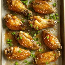 Die Hauptzutaten für Honig-Knoblauch Hähnchenflügel sind einfach und lecker. Hier ist die Liste: - 900 g Hähnchenflügel - 120 ml Honig - 60 ml Sojasauce (reduzierter Natriumgehalt) - 4 Knoblauchzehen, fein gehackt - 1 Esslöffel frischer Ingwer, gerieben - 1 Esslöffel Reisessig - 1 Teelöffel Sesamöl - 1/2 Teelöffel rote Paprikaflocken (optional) - Salz und Pfeffer nach Geschmack - Sesamsamen zum Garnieren - Gehackte Frühlingszwiebeln zum Garnieren Diese Zutaten bringen viel Geschmack und Süße. Die Kombination von Honig, Knoblauch und Ingwer ist einfach himmlisch. Gewürze und Öle spielen eine große Rolle in diesem Gericht. Sojasauce sorgt für Umami. Reisessig bringt eine feine Säure. Sesamöl gibt einen nussigen Geschmack. Die roten Paprikaflocken sind optional, aber sie fügen einen schönen Kick hinzu. Du kannst die Menge nach deinem Geschmack anpassen. Diese kleinen Details machen die Flügel besonders. Falls du eine Zutat nicht hast, gibt es Alternativen. - Anstelle von Hähnchenflügeln kannst du Hähnchenschenkel verwenden. - Für den Honig kannst du Ahornsirup nutzen. - Wenn du keinen Reisessig hast, nimm normalen Essig. - Statt frischem Ingwer kannst du Ingwerpulver verwenden. Diese Alternativen helfen dir, das Rezept leicht anzupassen. So kannst du immer noch köstliche Hähnchenflügel genießen. Für die vollständige Anleitung schau dir das [Full Recipe] an. Heize deinen Ofen auf 200°C vor. Das sorgt für gleichmäßige Hitze. Lege ein Backblech mit Backpapier aus. So bleiben die Flügel nicht kleben und die Reinigung wird einfacher. Nimm 900 g Hähnchenflügel und tupfe sie trocken. Das entfernt überschüssige Feuchtigkeit. Gib die Flügel in eine große Schüssel. Würze sie mit Salz und Pfeffer. Achte darauf, dass sie gut gewürzt sind. In einer mittleren Schüssel vermische die Sauce. Du brauchst 120 ml Honig, 60 ml Sojasauce, 4 fein gehackte Knoblauchzehen, 1 Esslöffel geriebenen Ingwer, 1 Esslöffel Reisessig und 1 Teelöffel Sesamöl. Wenn du magst, füge 1/2 Teelöffel rote Paprikaflocken hinzu. Rühre alles gut um. So wird die Sauce cremig und lecker. Gieße die Sauce über die Hähnchenflügel. Wende sie vorsichtig, bis sie gleichmäßig bedeckt sind. Lege die Flügel flach auf das Backblech. Achte darauf, dass sie sich nicht berühren. So werden sie schön knusprig. Backe die Flügel für 30-35 Minuten. Wende sie nach 15 Minuten um. So garen sie gleichmäßig. Überprüfe die Innentemperatur. Sie sollte 75°C erreichen. Für extra Knusprigkeit schalte die Grillfunktion ein und backe sie für 3-5 Minuten. Achte gut darauf, damit sie nicht verbrennen. Nimm die Flügel aus dem Ofen. Träufle die restliche Sauce darüber. Garniere sie mit Sesamsamen und gehackten Frühlingszwiebeln. Serviere sie heiß mit deiner Lieblings-Dip-Sauce. Diese Schritte machen dein Gericht einfach köstlich. Für die genauen Mengen und Schritte schau dir das Full Recipe an. Um knusprige Hähnchenflügel zu machen, ist die Vorbereitung der Schlüssel. Beginne, indem du die Hähnchenflügel gründlich mit Papiertüchern abtrocknest. Feuchtigkeit macht die Haut weich. Würze sie dann gut mit Salz und Pfeffer. Dadurch schmecken sie besser. Lege die Flügel auf ein Backblech ohne Berührung, damit die Luft gut zirkulieren kann. Das hilft, die Haut schön knusprig zu machen. Die Sauce ist das Herzstück dieses Rezepts. Kombiniere Honig und Sojasauce, um die perfekte Balance aus Süße und Salzigkeit zu erreichen. Füge frischen Knoblauch und Ingwer für mehr Geschmack hinzu. Reisessig bringt eine leichte Säure, die das Gericht abrundet. Du kannst auch rote Paprikaflocken für einen kleinen Kick hinzufügen. Probiere die Sauce vor dem Gießen über die Flügel. So stellst du sicher, dass sie deinen Geschmack trifft. Die Garzeit ist wichtig für saftige Flügel. Backe sie bei 200°C für 30–35 Minuten. Wende die Flügel in der Mitte der Garzeit, damit sie gleichmäßig garen. Die Innentemperatur sollte 75°C erreichen. Für extra Knusprigkeit kannst du die Grillfunktion deines Ofens nutzen. Achte jedoch darauf, die Flügel nicht zu verbrennen. Mit diesen Tipps sind deine Hähnchenflügel immer ein Hit! Du findest das komplette Rezept im Abschnitt „Full Recipe“. {{image_4}} Wenn du Schärfe magst, sind würzige Honig-Knoblauch Hähnchenflügel genau das Richtige. Füge einfach mehr rote Paprikaflocken hinzu. Du kannst auch frische Chilis verwenden. Mische die Chilis mit der Honig-Knoblauch-Sauce. Diese Schärfe ergänzt die Süße des Honigs perfekt. Du wirst sehen, wie die Aromen miteinander tanzen. Für einen asiatischen Twist kannst du die Sojasauce durch Teriyakisauce ersetzen. Das gibt den Flügeln einen süßeren und reichhaltigeren Geschmack. Füge auch etwas geschredderten Pak Choi zur Sauce hinzu. Das bringt Frische und Farbe. Diese Version ist ideal für ein asiatisches Buffet oder eine Themenparty. Die Garnierung macht viel aus. Sesamsamen und Frühlingszwiebeln sind klassisch. Du kannst auch zerkleinerte Erdnüsse oder Koriander verwenden. Diese Zutaten geben den Flügeln eine tolle Textur und einen frischen Geschmack. Experimentiere mit verschiedenen Garnierungen und finde deine Lieblingskombination. Für mehr Details zur Zubereitung schau dir das [Full Recipe] an. Nach dem Kochen kannst du die Hähnchenflügel in einem luftdichten Behälter aufbewahren. Lass sie zuerst auf Raumtemperatur abkühlen. Dann decke sie gut ab und stelle sie in den Kühlschrank. So bleiben sie frisch. Um die Flügel wieder aufzuwärmen, lege sie auf ein Backblech. Heize den Ofen auf 180°C (350°F) vor. Backe die Flügel für etwa 10-15 Minuten. So werden sie wieder knusprig. Du kannst auch die Mikrowelle verwenden, aber das macht sie nicht so knusprig. Im Kühlschrank halten die Hähnchenflügel bis zu 3 Tage. Wenn du sie länger aufbewahren möchtest, friere sie ein. In einem luftdichten Behälter oder Gefrierbeutel halten sie bis zu 3 Monate. Wenn du sie brauchst, taue sie im Kühlschrank auf. Danach erwärmst du sie wie oben beschrieben. Für das vollständige Rezept, schau dir die [Full Recipe] an. Die Zubereitung der Hähnchenflügel dauert insgesamt etwa 50 Minuten. Du benötigst 15 Minuten für die Vorbereitung und 30 bis 35 Minuten für das Backen. Wenn du die Grillfunktion für mehr Knusprigkeit nutzt, dauert es weitere 3 bis 5 Minuten. Plane ein wenig Zeit für die Vorbereitung der Zutaten ein, damit alles reibungslos läuft. Ja, du kannst Honig-Knoblauch Hähnchenflügel im Air Fryer zubereiten. Stelle die Temperatur auf 200°C ein und backe die Flügel für etwa 25 bis 30 Minuten. Wende sie zur Hälfte der Zeit, um eine gleichmäßige Bräunung zu erreichen. Der Air Fryer macht sie schön knusprig und reduziert das Öl. Zu den Hähnchenflügeln passen viele Beilagen. Probiere einen frischen grünen Salat mit einem leichten Dressing. Auch Gemüse-Sticks mit Dip sind eine gute Wahl. Reis oder gebratene Nudeln machen das Essen herzhaft und sättigend. Du kannst auch Pommes oder Kartoffelsalat servieren, um die Mahlzeit abzurunden. Honig-Knoblauch Hähnchenflügel sind einfach und lecker. Wir haben die Zutaten, die Zubereitung und wichtige Tipps besprochen. Du solltest wissen, dass du auch Variationen und Aufbewahrungshinweise nutzen kannst. Probiere verschiedene Gewürze für neuen Geschmack. Achte auf die Garzeiten für die besten Flügel. Mit diesen Tipps schaffst du köstliche Flügel für jeden Anlass. Viel Spaß beim Kochen und Genießen!