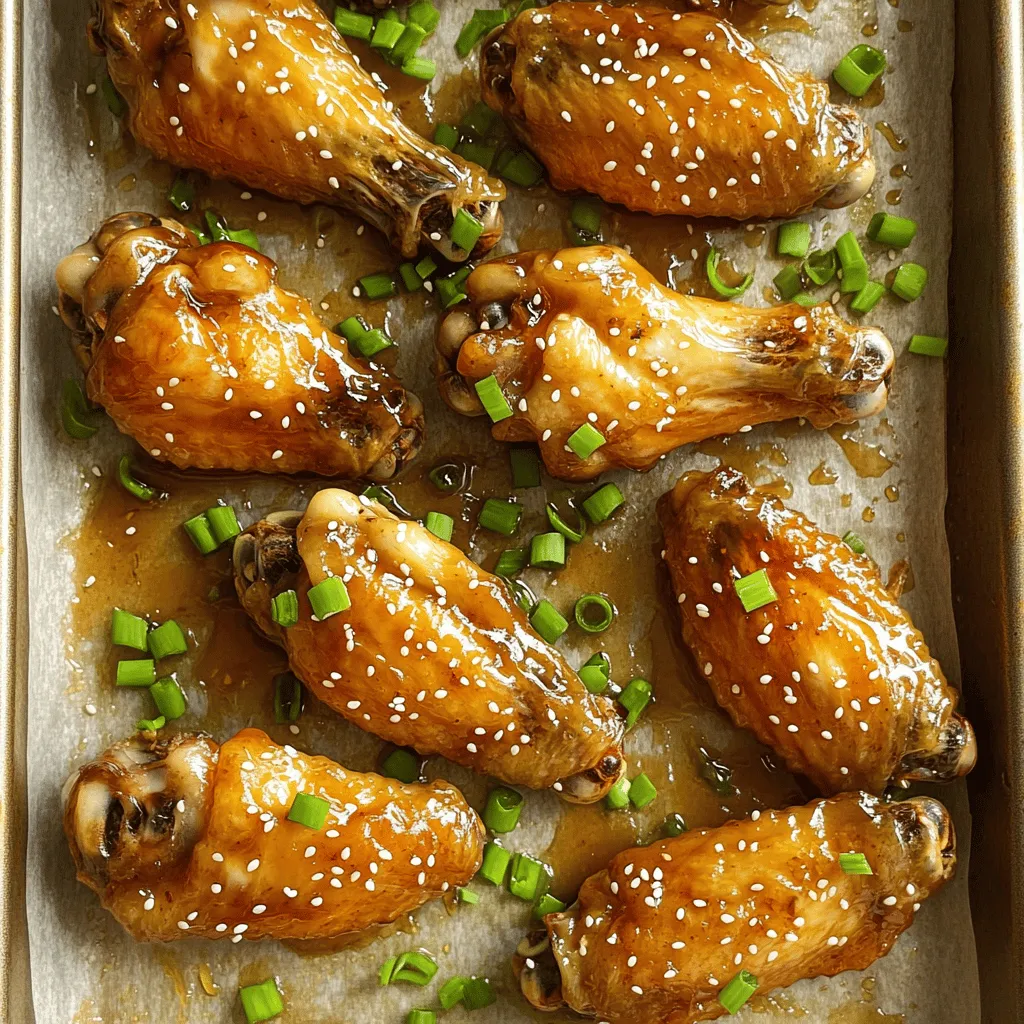 Die Hauptzutaten für Honig-Knoblauch Hähnchenflügel sind einfach und lecker. Hier ist die Liste: - 900 g Hähnchenflügel - 120 ml Honig - 60 ml Sojasauce (reduzierter Natriumgehalt) - 4 Knoblauchzehen, fein gehackt - 1 Esslöffel frischer Ingwer, gerieben - 1 Esslöffel Reisessig - 1 Teelöffel Sesamöl - 1/2 Teelöffel rote Paprikaflocken (optional) - Salz und Pfeffer nach Geschmack - Sesamsamen zum Garnieren - Gehackte Frühlingszwiebeln zum Garnieren Diese Zutaten bringen viel Geschmack und Süße. Die Kombination von Honig, Knoblauch und Ingwer ist einfach himmlisch. Gewürze und Öle spielen eine große Rolle in diesem Gericht. Sojasauce sorgt für Umami. Reisessig bringt eine feine Säure. Sesamöl gibt einen nussigen Geschmack. Die roten Paprikaflocken sind optional, aber sie fügen einen schönen Kick hinzu. Du kannst die Menge nach deinem Geschmack anpassen. Diese kleinen Details machen die Flügel besonders. Falls du eine Zutat nicht hast, gibt es Alternativen. - Anstelle von Hähnchenflügeln kannst du Hähnchenschenkel verwenden. - Für den Honig kannst du Ahornsirup nutzen. - Wenn du keinen Reisessig hast, nimm normalen Essig. - Statt frischem Ingwer kannst du Ingwerpulver verwenden. Diese Alternativen helfen dir, das Rezept leicht anzupassen. So kannst du immer noch köstliche Hähnchenflügel genießen. Für die vollständige Anleitung schau dir das [Full Recipe] an. Heize deinen Ofen auf 200°C vor. Das sorgt für gleichmäßige Hitze. Lege ein Backblech mit Backpapier aus. So bleiben die Flügel nicht kleben und die Reinigung wird einfacher. Nimm 900 g Hähnchenflügel und tupfe sie trocken. Das entfernt überschüssige Feuchtigkeit. Gib die Flügel in eine große Schüssel. Würze sie mit Salz und Pfeffer. Achte darauf, dass sie gut gewürzt sind. In einer mittleren Schüssel vermische die Sauce. Du brauchst 120 ml Honig, 60 ml Sojasauce, 4 fein gehackte Knoblauchzehen, 1 Esslöffel geriebenen Ingwer, 1 Esslöffel Reisessig und 1 Teelöffel Sesamöl. Wenn du magst, füge 1/2 Teelöffel rote Paprikaflocken hinzu. Rühre alles gut um. So wird die Sauce cremig und lecker. Gieße die Sauce über die Hähnchenflügel. Wende sie vorsichtig, bis sie gleichmäßig bedeckt sind. Lege die Flügel flach auf das Backblech. Achte darauf, dass sie sich nicht berühren. So werden sie schön knusprig. Backe die Flügel für 30-35 Minuten. Wende sie nach 15 Minuten um. So garen sie gleichmäßig. Überprüfe die Innentemperatur. Sie sollte 75°C erreichen. Für extra Knusprigkeit schalte die Grillfunktion ein und backe sie für 3-5 Minuten. Achte gut darauf, damit sie nicht verbrennen. Nimm die Flügel aus dem Ofen. Träufle die restliche Sauce darüber. Garniere sie mit Sesamsamen und gehackten Frühlingszwiebeln. Serviere sie heiß mit deiner Lieblings-Dip-Sauce. Diese Schritte machen dein Gericht einfach köstlich. Für die genauen Mengen und Schritte schau dir das Full Recipe an. Um knusprige Hähnchenflügel zu machen, ist die Vorbereitung der Schlüssel. Beginne, indem du die Hähnchenflügel gründlich mit Papiertüchern abtrocknest. Feuchtigkeit macht die Haut weich. Würze sie dann gut mit Salz und Pfeffer. Dadurch schmecken sie besser. Lege die Flügel auf ein Backblech ohne Berührung, damit die Luft gut zirkulieren kann. Das hilft, die Haut schön knusprig zu machen. Die Sauce ist das Herzstück dieses Rezepts. Kombiniere Honig und Sojasauce, um die perfekte Balance aus Süße und Salzigkeit zu erreichen. Füge frischen Knoblauch und Ingwer für mehr Geschmack hinzu. Reisessig bringt eine leichte Säure, die das Gericht abrundet. Du kannst auch rote Paprikaflocken für einen kleinen Kick hinzufügen. Probiere die Sauce vor dem Gießen über die Flügel. So stellst du sicher, dass sie deinen Geschmack trifft. Die Garzeit ist wichtig für saftige Flügel. Backe sie bei 200°C für 30–35 Minuten. Wende die Flügel in der Mitte der Garzeit, damit sie gleichmäßig garen. Die Innentemperatur sollte 75°C erreichen. Für extra Knusprigkeit kannst du die Grillfunktion deines Ofens nutzen. Achte jedoch darauf, die Flügel nicht zu verbrennen. Mit diesen Tipps sind deine Hähnchenflügel immer ein Hit! Du findest das komplette Rezept im Abschnitt „Full Recipe“. {{image_4}} Wenn du Schärfe magst, sind würzige Honig-Knoblauch Hähnchenflügel genau das Richtige. Füge einfach mehr rote Paprikaflocken hinzu. Du kannst auch frische Chilis verwenden. Mische die Chilis mit der Honig-Knoblauch-Sauce. Diese Schärfe ergänzt die Süße des Honigs perfekt. Du wirst sehen, wie die Aromen miteinander tanzen. Für einen asiatischen Twist kannst du die Sojasauce durch Teriyakisauce ersetzen. Das gibt den Flügeln einen süßeren und reichhaltigeren Geschmack. Füge auch etwas geschredderten Pak Choi zur Sauce hinzu. Das bringt Frische und Farbe. Diese Version ist ideal für ein asiatisches Buffet oder eine Themenparty. Die Garnierung macht viel aus. Sesamsamen und Frühlingszwiebeln sind klassisch. Du kannst auch zerkleinerte Erdnüsse oder Koriander verwenden. Diese Zutaten geben den Flügeln eine tolle Textur und einen frischen Geschmack. Experimentiere mit verschiedenen Garnierungen und finde deine Lieblingskombination. Für mehr Details zur Zubereitung schau dir das [Full Recipe] an. Nach dem Kochen kannst du die Hähnchenflügel in einem luftdichten Behälter aufbewahren. Lass sie zuerst auf Raumtemperatur abkühlen. Dann decke sie gut ab und stelle sie in den Kühlschrank. So bleiben sie frisch. Um die Flügel wieder aufzuwärmen, lege sie auf ein Backblech. Heize den Ofen auf 180°C (350°F) vor. Backe die Flügel für etwa 10-15 Minuten. So werden sie wieder knusprig. Du kannst auch die Mikrowelle verwenden, aber das macht sie nicht so knusprig. Im Kühlschrank halten die Hähnchenflügel bis zu 3 Tage. Wenn du sie länger aufbewahren möchtest, friere sie ein. In einem luftdichten Behälter oder Gefrierbeutel halten sie bis zu 3 Monate. Wenn du sie brauchst, taue sie im Kühlschrank auf. Danach erwärmst du sie wie oben beschrieben. Für das vollständige Rezept, schau dir die [Full Recipe] an. Die Zubereitung der Hähnchenflügel dauert insgesamt etwa 50 Minuten. Du benötigst 15 Minuten für die Vorbereitung und 30 bis 35 Minuten für das Backen. Wenn du die Grillfunktion für mehr Knusprigkeit nutzt, dauert es weitere 3 bis 5 Minuten. Plane ein wenig Zeit für die Vorbereitung der Zutaten ein, damit alles reibungslos läuft. Ja, du kannst Honig-Knoblauch Hähnchenflügel im Air Fryer zubereiten. Stelle die Temperatur auf 200°C ein und backe die Flügel für etwa 25 bis 30 Minuten. Wende sie zur Hälfte der Zeit, um eine gleichmäßige Bräunung zu erreichen. Der Air Fryer macht sie schön knusprig und reduziert das Öl. Zu den Hähnchenflügeln passen viele Beilagen. Probiere einen frischen grünen Salat mit einem leichten Dressing. Auch Gemüse-Sticks mit Dip sind eine gute Wahl. Reis oder gebratene Nudeln machen das Essen herzhaft und sättigend. Du kannst auch Pommes oder Kartoffelsalat servieren, um die Mahlzeit abzurunden. Honig-Knoblauch Hähnchenflügel sind einfach und lecker. Wir haben die Zutaten, die Zubereitung und wichtige Tipps besprochen. Du solltest wissen, dass du auch Variationen und Aufbewahrungshinweise nutzen kannst. Probiere verschiedene Gewürze für neuen Geschmack. Achte auf die Garzeiten für die besten Flügel. Mit diesen Tipps schaffst du köstliche Flügel für jeden Anlass. Viel Spaß beim Kochen und Genießen!
