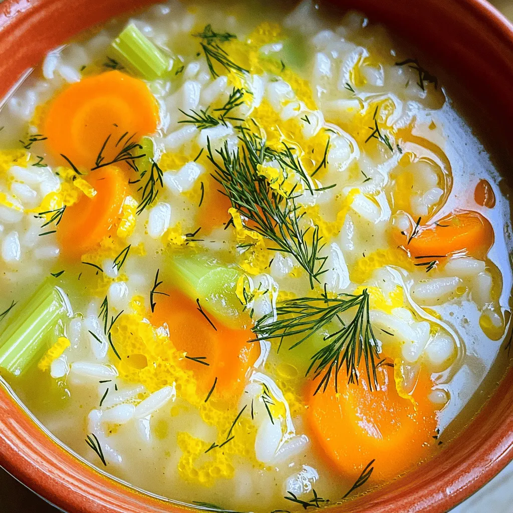 Für diese einfache griechische Zitronenreis-Suppe brauchen Sie: - 1 Tasse ungekochter Jasminreis - 6 Tassen Hühner- oder Gemüsebrühe - 1 mittlere Zwiebel, fein gehackt - 2 Knoblauchzehen, minced - 2 große Karotten, in Scheiben geschnitten - 2 Selleriestangen, gewürfelt Diese Zutaten bilden die Basis der Suppe. Der Reis gibt der Suppe eine schöne Textur. Die Brühe bringt den Geschmack, während das Gemüse für Frische sorgt. Wichtig sind auch die Aromastoffe und Gewürze. Diese verleihen der Suppe ihren besonderen Geschmack: - Zitronensaft und Schale - Salz und Pfeffer - Frischer Dill oder Petersilie zur Garnitur Der Zitronensaft und die Schale sorgen für eine erfrischende Note. Salz und Pfeffer bringen die Aromen zusammen. Die frischen Kräuter machen das Gericht noch schöner und leckerer. Um das volle Erlebnis zu genießen, schauen Sie sich das [Full Recipe] an. Zuerst schneiden Sie das Gemüse. Hacken Sie die Zwiebel und den Knoblauch fein. Schneiden Sie die Karotten in Scheiben und würfeln Sie den Sellerie. Diese Schritte sind wichtig für den Geschmack. Erhitzen Sie dann die Brühe in einem großen Topf. Verwenden Sie Hühner- oder Gemüsebrühe. Das bringt viel Aroma in die Suppe. Erhitzen Sie das Olivenöl in demselben Topf. Fügen Sie die vorbereiteten Zwiebeln, den Knoblauch, die Karotten und den Sellerie hinzu. Braten Sie das Gemüse für etwa fünf bis sieben Minuten an. Es sollte weich sein und die Zwiebeln leicht glasig werden. Jetzt gießen Sie die heiße Brühe in den Topf. Lassen Sie die Mischung kochen und fügen Sie dann den ungekochten Reis hinzu. Reduzieren Sie die Hitze und lassen Sie die Suppe 15 bis 20 Minuten köcheln. Der Reis muss zart werden. Während der Reis kocht, bereiten Sie die Eimischung vor. Schlagen Sie drei große Eier in einer Schüssel. Fügen Sie 1/4 Tasse Zitronensaft und die Schale einer Zitrone hinzu. Mischen Sie alles gut, bis es glatt ist. Temperieren Sie die Eimischung, um ein Gerinnen zu vermeiden. Nehmen Sie eine Tasse heiße Brühe aus dem Topf und rühren Sie sie langsam in die Eier-Zitronen-Mischung. Dies hilft, die Temperatur der Eier zu erhöhen. Gießen Sie die temperierte Eimischung langsam in den Topf. Rühren Sie dabei ständig, damit alles gut vermischt wird. Jetzt schmecken Sie die Suppe mit Salz und Pfeffer ab. Stellen Sie den Topf wieder auf niedrige Hitze, um die Suppe sanft zu erwärmen, ohne sie zum Kochen zu bringen. Servieren Sie die Suppe heiß. Garnieren Sie sie mit frischem Dill oder Petersilie. Das gibt der Suppe einen zusätzlichen Geschmackskick. Für das vollständige Rezept besuchen Sie bitte die Seite. - Garzeit des Reises beachten: Der Reis ist der Star dieser Suppe. Achten Sie darauf, ihn nicht zu lange zu kochen. 15 bis 20 Minuten reichen. Er sollte weich, aber nicht matschig sein. Überkochen Sie ihn nicht, oder die Suppe wird breiig. - Vorkochen des Gemüses: Das Anbraten der Zwiebeln, Möhren und Sellerie bringt mehr Geschmack. Sautieren Sie das Gemüse, bis es weich ist. Das dauert etwa 5 bis 7 Minuten. Dadurch entfalten sich die Aromen besser in der Suppe. - Vegetarische Alternativen: Sie können die Hühnerbrühe durch Gemüsebrühe ersetzen. Diese Wahl macht die Suppe kinderfreundlich und leicht. Fügen Sie mehr Gemüse hinzu, um die Suppe noch bunter und nahrhafter zu machen. - Zusätzliche Zutaten für mehr Geschmack: Fügen Sie frische Kräuter wie Thymian oder Oregano hinzu. Sie geben der Suppe einen besonderen Kick. Auch etwas Chili kann der Suppe eine würzige Note verleihen. Experimentieren Sie, um Ihre perfekte Mischung zu finden. {{image_4}} Wie lange hält die Suppe im Kühlschrank? Die einfache griechische Zitronenreis-Suppe bleibt frisch für drei bis vier Tage. Achte darauf, die Suppe in einem luftdichten Behälter zu lagern. So verhinderst du, dass sie Gerüche von anderen Lebensmitteln aufnimmt. Vor dem Servieren kannst du die Suppe einfach aufwärmen. Stelle sicher, dass sie gut durchwärmt ist. Wie friere ich die Suppe richtig ein? Zuerst lasse die Suppe vollständig abkühlen. Fülle sie dann in gefriergeeignete Behälter oder Beutel. Achte darauf, etwas Platz zu lassen, da die Suppe beim Einfrieren expandiert. Beschrifte die Behälter mit dem Datum. So weißt du, wie lange sie schon im Gefrierfach ist. Um die Suppe aufzutauen, stelle sie über Nacht in den Kühlschrank. Du kannst sie auch in der Mikrowelle auftauen. Erhitze sie sanft auf dem Herd, um die Konsistenz zu bewahren. Rühre die Suppe gut um, während sie aufwärmt. So bleibt sie cremig und lecker. Ja, du kannst die Zitronenreis-Suppe vegan machen. Hier sind einige Tipps: - Eiersatz: Verwende eine Mischung aus pflanzlicher Sahne und Kichererbsenmehl. Das gibt der Suppe eine cremige Textur. - Brühe: Nimm Gemüsebrühe statt Hühnerbrühe. - Gemüse: Füge mehr Gemüse wie Brokkoli oder Spinat hinzu. Das macht die Suppe nahrhafter. Diese Änderungen machen die Suppe lecker und vegan. Zu der Suppe passt viel gut. Hier sind einige Beilagenideen: - Brot: Serviere frisches Pita-Brot oder Baguette. - Salat: Ein einfacher griechischer Salat ergänzt die Suppe gut. - Oliven: Biete schwarze oder grüne Oliven als Snack an. Diese Beilagen machen das Essen noch besser. Wenn du die Suppe schärfer machen möchtest, probiere diese Vorschläge: - Rote Chiliflocken: Füge eine Prise hinzu, um Wärme zu bekommen. - Sriracha: Ein Löffel Sriracha gibt einen scharfen Kick. - Frische Jalapeños: Schneide sie klein und rühre sie ein. Diese Optionen bringen mehr Geschmack und Schärfe in die Suppe. - Zutaten und Anleitung [Vollständiges Rezept](#) Um diese leckere Suppe zu machen, benötigen Sie einige einfache Zutaten. Hier sind die Zutaten: - 1 Tasse ungekochter Jasminreis - 6 Tassen Hühner- oder Gemüsebrühe - 1 mittlere Zwiebel, fein gehackt - 2 Knoblauchzehen, minced - 2 große Karotten, in Scheiben geschnitten - 2 Selleriestangen, gewürfelt - 3 große Eier - 1/4 Tasse frischer Zitronensaft - Schale von 1 Zitrone - Salz und Pfeffer nach Geschmack - 2 Esslöffel Olivenöl - Frischer Dill oder Petersilie zur Garnitur Für die Zubereitung folgen Sie diesen Schritten: 1. Erhitzen Sie das Olivenöl in einem großen Topf bei mittlerer Hitze. Fügen Sie die gehackte Zwiebel, den Knoblauch, die Karotten und den Sellerie hinzu. Sautéieren Sie die Gemüse etwa 5-7 Minuten lang, bis sie weich sind und die Zwiebel glasig wird. 2. Gießen Sie die Hühner- oder Gemüsebrühe in den Topf und bringen Sie sie zum Kochen. Sobald sie kocht, geben Sie den ungekochten Reis hinzu und reduzieren die Hitze auf niedrige Stufe, um die Suppe köcheln zu lassen. Decken Sie den Topf ab und lassen Sie die Suppe 15-20 Minuten köcheln, bis der Reis zart ist. 3. Während der Reis kocht, schlagen Sie in einer Schüssel die Eier, den Zitronensaft und die Zitronenschale mit einem Schneebesen zusammen, bis die Mischung schön glatt ist. Stellen Sie die Schüssel beiseite. 4. Nachdem der Reis fertig gekocht ist, nehmen Sie den Topf vom Herd. Um die Eimischung zu temperieren und ein Gerinnen zu verhindern, schöpfen Sie langsam eine Tasse der heißen Brühe in die Eier-Zitronen-Mischung, während Sie ständig weiter rühren. 5. Gießen Sie die temperierte Mischung langsam zurück in den Suppentopf und rühren Sie kontinuierlich, um alles gleichmäßig zu vermengen. 6. Schmecken Sie die Suppe mit Salz und Pfeffer ab. Um die Suppe sanft zu erhitzen, stellen Sie den Topf wieder auf niedrige Hitze und lassen Sie ihn durchwärmen, ohne die Suppe zum Kochen zu bringen. 7. Servieren Sie die Suppe heiß, garniert mit frischem Dill oder Petersilie, um einen zusätzlichen Geschmackskick zu verleihen. Das ist das vollständige Rezept für diese einfache griechische Zitronenreis-Suppe. Genießen Sie die frische Zitrone und die herzhaften Aromen! Diese Zitronenreis-Suppe ist einfach und lecker. Wir haben die Hauptzutaten wie Reis, Brühe und Gemüse besprochen. Aromastoffe wie Zitronensaft und frische Kräuter bringen Frische und Geschmack. Schritt für Schritt haben wir die Zubereitung erklärt, vom Schneiden der Zutaten bis zum finalen Servieren. Denken Sie daran, Ihre Suppe zu variieren und richtig aufzubewahren. Mit diesen Tipps wird Ihre Suppe immer ein Hit sein. Viel Spaß beim Kochen und Genießen!