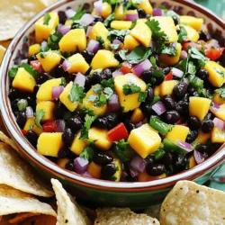 Hier sind die Zutaten, die du für die Mango Black Bean Salsa benötigst: - 1 reife Mango, gewürfelt - 1 Dose (425 g) schwarze Bohnen, gut abgespült und abgetropft - 1 rote Paprika, fein gehackt - 1 kleine rote Zwiebel, fein gehackt - 1 Jalapeño, entkernt und klein geschnitten - 1/4 Tasse frischer Koriander, gehackt - Saft von 1 Limette - 1 Esslöffel Olivenöl - Salz und Pfeffer nach Geschmack Die Wahl der Zutaten ist wichtig für den Geschmack. Wähle eine reife Mango. Sie sollte leicht weich sein und einen süßen Duft haben. Achte darauf, dass die schwarzen Bohnen gut abgetropft sind. Dies verhindert, dass die Salsa wässrig wird. Die rote Paprika sollte knackig sein. Sie gibt der Salsa einen schönen Crunch. Frischer Koriander bringt Aromen, die sich gut mit der Mango verbinden. Verwende frischen Limettensaft für den besten Geschmack. Hier sind einige Nährstoffe der Hauptbestandteile: - Mango: Reich an Vitamin C und A. Sie sorgt für eine natürliche Süße. - Schwarze Bohnen: Hoch in Ballaststoffen und Proteinen. Sie machen die Salsa sättigender. - Rote Paprika: Voll von Antioxidantien und Vitamin C. Sie bringt Farbe und Geschmack. - Zwiebel: Sie gibt einen würzigen Kick und hat viele Vitamine. - Koriander: Er enthält Vitamine und ist gut für die Verdauung. Diese Zutaten machen die Salsa nicht nur lecker, sondern auch gesund! Um die Mango Black Bean Salsa zuzubereiten, beginne mit einer großen Schüssel. Du nimmst eine gewürfelte Mango, eine Dose schwarze Bohnen, eine fein gehackte rote Paprika, eine kleine rote Zwiebel und eine Jalapeño. Mische alles gut, bis es gleichmäßig ist. Dann füge frischen, gehackten Koriander hinzu. Mische vorsichtig, damit der Koriander nicht zerdrückt wird. In einer kleinen Schüssel verrührst du den Saft von einer Limette mit einem Esslöffel Olivenöl. Gieße das Dressing über die Salsa-Mischung. Unterhebe alles sanft, damit die Aromen sich gut verbinden. Schmecke die Salsa mit Salz und Pfeffer ab. Lass die Salsa dann mindestens 30 Minuten im Kühlschrank ruhen. So entfalten sich die Aromen und machen die Salsa noch besser. Um die beste Salsa zu machen, achte auf die Reife deiner Mango. Sie sollte weich, aber nicht matschig sein. Das gibt der Salsa den besten Geschmack. Verwende frische Zutaten, um die Aromen lebendig zu halten. Rühre die Salsa vorsichtig, damit die Bohnen nicht zerdrückt werden. Wenn du es scharf magst, kannst du mehr Jalapeño hinzufügen. Probiere die Salsa vor dem Servieren. So kannst du den Geschmack nach deinem Wunsch anpassen. - Vorbereitung: 15 Minuten - Kühlen: 30 Minuten - Gesamtzeit: 45 Minuten Diese schnelle und einfache Zubereitung macht die Salsa zu einem perfekten Snack oder Beilage. Du kannst sie mit Tortilla-Chips genießen oder zu Tacos servieren. Probiere das Rezept aus, um die volle Frische zu erleben! Du findest das vollständige Rezept in der Rubrik "Vollständige Zutatenliste für Mango Black Bean Salsa". Es gibt einige häufige Fehler, die du vermeiden solltest. Erstens, wähle eine unreife Mango. Eine reife Mango hat mehr Geschmack und Süße. Zweitens, übermix die Zutaten nicht. Du möchtest die Textur der Bohnen und der Mango spüren. Drittens, vergiss nicht, die Bohnen gut abzuspülen. Das entfernt Konservierungsstoffe und sorgt für einen besseren Geschmack. Die Präsentation macht viel aus. Serviere die Salsa in einer bunten Schüssel. So sieht sie frischer und einladender aus. Lege Tortilla-Chips daneben, damit jeder die Salsa genießen kann. Du kannst auch frische Korianderblätter oben drauf legen. Das gibt einen schönen grünen Akzent. Es gibt viele Wege, um den Geschmack zu verändern. Füge mehr Jalapeño hinzu, wenn du es scharf magst. Du kannst auch Limettensaft für mehr Frische verwenden. Wenn du es süßer magst, gib einen Spritzer Honig oder Agavendicksaft dazu. Experimentiere mit verschiedenen Kräutern, wie Minze oder Petersilie, um neue Aromen zu entdecken. Für das vollständige Rezept, siehe die Full Recipe. {{image_4}} Mango Black Bean Salsa ist vielseitig. Sie können Feta-Käse hinzufügen, um einen salzigen Kick zu erhalten. Eine andere Idee ist, die Jalapeños durch süße Paprika zu ersetzen. Das macht die Salsa milder. Experimentieren Sie mit verschiedenen Kräutern wie Minze oder Petersilie. Diese geben der Salsa einen frischen Geschmack. Sie können auch Ananas anstelle von Mango verwenden. So erhalten Sie eine tropische Note. Um mehr Geschmack hinzuzufügen, probieren Sie frische Limettenzesten. Sie bringen einen tollen Zitrusgeschmack. Auch Avocado ist eine großartige Ergänzung. Sie macht die Salsa cremiger und sättigender. Ein Spritzer scharfer Sauce kann die Salsa aufregender machen. Wenn Sie es süßer mögen, fügen Sie etwas Honig hinzu. Das balanciert die Aromen gut aus. Im Sommer ist es toll, frische Tomaten hinzuzufügen. Sie sorgen für Saftigkeit und Frische. Im Herbst können Sie geröstete Kürbiswürfel einmischen. Das gibt der Salsa einen warmen, herbstlichen Geschmack. Im Winter sind Granatäpfel eine schöne Wahl. Sie bringen Farbe und einen knackigen Biss. Im Frühling können Sie frische Erbsen hinzufügen. Diese machen die Salsa knackig und süß. Für das komplette Rezept, schauen Sie sich die [Full Recipe] an. Um die Frische der Mango Black Bean Salsa zu bewahren, lagern Sie sie in einem luftdichten Behälter. Ein Glasgefäß funktioniert gut. Stellen Sie sicher, dass der Behälter gut verschlossen ist, um Luft und Feuchtigkeit fernzuhalten. So bleibt der Geschmack lebendig und frisch. Die Salsa hält sich im Kühlschrank etwa drei bis fünf Tage. Nach dieser Zeit können die Aromen schwächer werden. Überprüfen Sie die Salsa auf Geruch und Aussehen, bevor Sie sie essen. Wenn sie seltsam riecht oder sich die Farbe ändert, ist es besser, sie nicht zu essen. Sie können die Salsa auch einfrieren, wenn Sie etwas übrig haben. Nutzen Sie einen gefrierfesten Behälter oder Beutel. Lassen Sie dabei etwas Platz, da die Salsa beim Einfrieren expandiert. Im Gefrierfach bleibt sie bis zu drei Monate frisch. Zum Auftauen legen Sie die Salsa einfach in den Kühlschrank. Verzehren Sie sie dann innerhalb von ein bis zwei Tagen. Für das vollständige Rezept schauen Sie sich die [Full Recipe] an. Die Salsa hält sich im Kühlschrank bis zu drei Tage. Sie bleibt frisch, wenn du sie in einem luftdichten Behälter aufbewahrst. Achte darauf, dass die Salsa gut abgedeckt ist. So bleibt der Geschmack lebendig. Nach ein paar Tagen kann die Salsa jedoch etwas matschig werden. Wenn das passiert, schmecke sie vor dem Servieren ab. Ja, du kannst die Salsa im Voraus zubereiten. Tatsächlich wird der Geschmack besser, wenn sie etwas Zeit hat, um zu ziehen. Bereite die Salsa einfach einen Tag vorher zu. Lass sie im Kühlschrank ruhen, damit die Aromen sich entfalten können. Du kannst sie dann direkt servieren. So sparst du Zeit und genießt einen tollen Geschmack. Mango Black Bean Salsa passt zu vielen Gerichten. Sie ist toll als Dip für Tortilla-Chips. Du kannst sie auch auf Tacos oder Burritos geben. Probiere sie zu gegrilltem Hühnchen oder Fisch. Sie bringt frische Aromen in jedes Gericht. Verwende sie als Beilage zu Reis oder Quinoa. Die Möglichkeiten sind endlos! Für das gesamte Rezept schau dir den [Full Recipe] an. Mango Black Bean Salsa ist einfach lecker und gesund. Wir haben die besten Zutaten und Tipps für die Zubereitung geteilt. Du lernst auch, wie du Fehler vermeidest und deine Salsa schön präsentierst. Variationen sorgen für neuen Geschmack und Frische. Mit diesen Lagerhinweisen bleibt deine Salsa lange frisch. Probiere sie zu deinen Lieblingsgerichten aus. Diese Salsa bringt Freude auf jedem Tisch. Mach dir keine Sorgen, du wirst sie lieben!