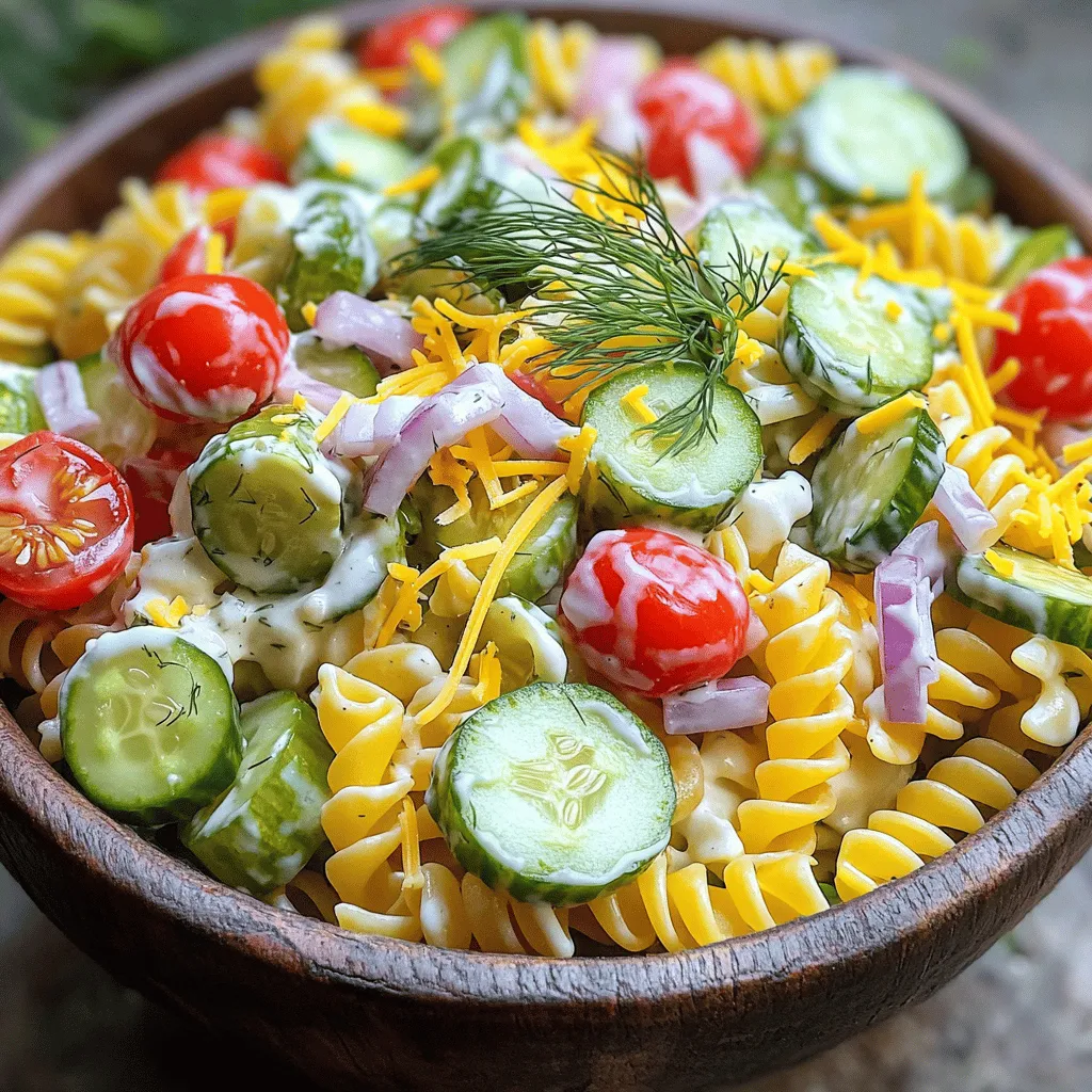 - 2 Tassen Rotini- oder Fusilli-Pasta - 1 Tasse Dill-Gurken, gewürfelt - 1/2 Tasse Kirschtomaten, halbiert - 1/2 Tasse Gurke, gewürfelt - 1/4 Tasse rote Zwiebel, fein gehackt - 1/2 Tasse saure Sahne - 1/4 Tasse Ranch-Dressing - 1 Esslöffel Essiggurkensaft - Salz und Pfeffer nach Geschmack Ich liebe es, mit frischen Zutaten zu kochen. Für meinen Pickle Ranch Pasta Salad Bowl nutze ich einfache, aber leckere Zutaten. Die Rotini- oder Fusilli-Pasta gibt dem Salat eine schöne Form. Ich wähle gerne die Pasta, die die Sauce gut hält. Dill-Gurken sind ein Muss. Sie bringen einen tollen, knackigen Geschmack. Die Kirschtomaten und Gurken sorgen für Farbe und Frische. Die rote Zwiebel fügt einen süßen, würzigen Kick hinzu. Für das Dressing mische ich saure Sahne und Ranch-Dressing. Das bringt Cremigkeit und einen zarten Geschmack. Der Essiggurkensaft gibt dem Ganzen eine schöne Säure. Vergessen Sie nicht, mit Salz und Pfeffer abzuschmecken. Um meinen Salat perfekt zu machen, verwende ich frische Kräuter. Sie bringen das Gericht zum Strahlen. Wenn Sie die Zutaten zusammenfügen, denken Sie daran, alles gut zu vermengen. So verteilt sich der Geschmack gleichmäßig. Für die komplette Anleitung, schauen Sie sich das [Full Recipe] an. Um die Pasta perfekt zu kochen, bringe einen großen Topf mit Wasser zum Kochen. Füge etwas Salz hinzu, um den Geschmack zu verbessern. Gib die 2 Tassen Rotini- oder Fusilli-Pasta hinein. Koche die Pasta etwa 8 bis 10 Minuten lang, bis sie al dente ist. Danach gieße die Pasta ab und spüle sie unter kaltem Wasser ab. Dies stoppt den Garprozess und kühlt die Pasta schnell ab. Nimm eine große Schüssel und füge die abgekühlte Pasta hinzu. Jetzt ist es Zeit, die bunten Zutaten hinzuzufügen. Gib 1 Tasse gewürfelte Dill-Gurken, 1/2 Tasse halbierte Kirschtomaten, 1/2 Tasse gewürfelte Gurke, 1/4 Tasse fein gehackte rote Zwiebel und 1/2 Tasse geriebenen Cheddar-Käse dazu. Vermische alles gut. In einer anderen Schüssel mische 1/2 Tasse saure Sahne, 1/4 Tasse Ranch-Dressing und 1 Esslöffel Essiggurkensaft. Rühre alles glatt und füge Salz und Pfeffer hinzu. Gieße die Dressing-Mischung gleichmäßig über den Pasta-Salat. Mische alles vorsichtig, bis jede Zutat gut mit der Sauce bedeckt ist. Probiere den Salat und passe die Würze nach deinem Geschmack an. Decke die Schüssel mit Frischhaltefolie ab und stelle sie für mindestens 30 Minuten in den Kühlschrank. So können sich die Aromen gut verbinden. Wenn du bereit bist zu servieren, mische den Salat erneut und garniere ihn mit frischem Dill oder Petersilie. Jetzt hast du einen köstlichen Essiggurken-Ranch-Pasta-Salat! Für das vollständige Rezept schaue dir den Abschnitt "Full Recipe" an. Die Pasta ist der Schlüssel zu einem tollen Salat. Kochen Sie die Pasta bis sie al dente ist. Dies bedeutet, dass die Pasta weich, aber noch bissfest ist. Normalerweise dauert das etwa 8 bis 10 Minuten. - Do’s beim Nudelkochen: - Verwenden Sie reichlich Wasser. - Fügen Sie Salz hinzu, um den Geschmack zu verbessern. - Don'ts beim Nudelkochen: - Lassen Sie die Pasta nicht zu lange kochen. - Spülen Sie die Pasta nicht, wenn Sie sie heiß servieren möchten. Ein guter Salat braucht das richtige Würzen. Beginnen Sie mit der Basis aus Ranch-Dressing und saurer Sahne. Fügen Sie einen Esslöffel Essiggurkensaft hinzu, um den Geschmack aufzufrischen. - Zusätzliche Zutaten: - Gehackte Paprika für mehr Crunch. - Oliven für einen salzigen Kick. - Geröstete Sonnenblumenkerne für eine nussige Note. Experimentieren Sie mit anderen Kräutern wie Oregano oder Basilikum. Diese können den Salat beleben. Die Präsentation macht einen großen Unterschied. Servieren Sie die Pasta-Salat-Schalen in bunten Schüsseln. Das sieht frisch und einladend aus. - Garnierung: - Verwenden Sie frischen Dill oder Petersilie für das grüne Finish. - Fügen Sie einige Kirschtomatenhälften obenauf für Farbe hinzu. Verleihen Sie jedem Teller einen besonderen Look. So wird jeder Biss zu einem Genuss! {{image_4}} Für Leute, die auf ihre Kohlenhydrate achten, gibt es tolle Low-Carb-Optionen. Sie können Zucchini-Nudeln oder Blumenkohlreis verwenden. Diese sind leicht und geben einen frischen Biss. Wenn Sie eine vegane Option wünschen, nutzen Sie pflanzliches Dressing. Statt saurer Sahne können Sie Cashew-Creme oder Soja-Joghurt verwenden. Diese Alternativen sind gesund und lecker. Möchten Sie den Geschmack ändern? Probieren Sie andere Dressings aus. Ein würziges Balsamico-Dressing kann dem Salat neue Tiefe verleihen. Auch ein Joghurt-Dressing kann frisch und leicht wirken. Zusätzliches Gemüse bringt Farbe und Nährstoffe. Fügen Sie Paprika, Mais oder Karotten hinzu. Diese Zutaten sorgen für mehr Crunch und Vitamine. Um den Salat nahrhafter zu machen, können Sie Hähnchen oder Thunfisch hinzufügen. Diese Proteine machen den Salat sättigender. Sie können auch gekochte Eier für einen extra Protein-Kick verwenden. Eine gute pflanzliche Option sind Hülsenfrüchte. Kichererbsen oder schwarze Bohnen bringen Protein und Ballaststoffe. Sie sind einfach zuzubereiten und vielseitig. Für das vollständige Rezept verweisen Sie bitte auf die vollständige Anleitung oben. Lagern Sie die Pickle Ranch Pasta Salad Bowls im Kühlschrank. Nutzen Sie einen luftdichten Behälter. So bleibt der Salat frisch und lecker. Der Salat bleibt bis zu drei Tage haltbar. Wenn Sie ihn länger aufbewahren, kann die Qualität leiden. Einfrieren von Pasta-Salat ist möglich, aber nicht ideal. Die Pasta kann weich werden, wenn Sie sie auftauen. Wenn Sie ihn einfrieren möchten, fügen Sie das Dressing erst nach dem Auftauen hinzu. Um den Salat aufzutauen, legen Sie ihn über Nacht in den Kühlschrank. So bleibt der Geschmack am besten. Sie können den Salat im Voraus zubereiten. Kochen Sie die Pasta und lassen Sie sie abkühlen. Sie können die anderen Zutaten getrennt aufbewahren. So bleiben sie frisch und knackig. Mischen Sie alles erst kurz vor dem Servieren. Das sorgt für den besten Geschmack und die beste Textur. Der Salat bleibt frisch im Kühlschrank für bis zu drei Tage. Achte darauf, ihn in einem luftdichten Behälter zu lagern. So bleiben die Aromen frisch. Nach ein paar Tagen kann die Pasta weich werden. Daher ist es am besten, den Salat frisch zu genießen. Ja, du kannst viele Gemüsearten in deinem Salat verwenden. Karotten, Paprika oder Erbsen sind tolle Optionen. Wenn du etwas Knackiges möchtest, probiere Sellerie. Du kannst auch geröstete Gemüse hinzufügen. Diese bringen einen neuen Geschmack und Textur. Wenn du kein Ranch-Dressing magst, gibt es viele Alternativen. Probier italienisches Dressing für einen anderen Geschmack. Du kannst auch Joghurt oder eine Vinaigrette verwenden. Diese Optionen machen den Salat leicht und frisch. Ja, dieser Salat ist perfekt für BBQs. Er ist leicht und voller Geschmack. Du kannst ihn im Voraus zubereiten, was dir Zeit spart. Serviere ihn in bunten Schüsseln für einen tollen Look. Der Salat passt gut zu Grillgerichten und ist ein Hit bei den Gästen. Dieser Blogbeitrag führt Sie durch die Zubereitung eines leckeren Pasta-Salats. Sie lernen die Hauptzutaten, Umrührmethoden und Variationen kennen. Zudem gebe ich Tipps zur perfekten Pasta und zu Lagerung. Ganz gleich, ob Sie eine gesunde Variante oder einen einfachen Snack suchen, dieser Salat passt immer. Nutzen Sie die Ideen, um den Salat nach Ihrem Geschmack zu gestalten. So haben Sie schnell eine große Portion köstlichen Salat für jeden Anlass.