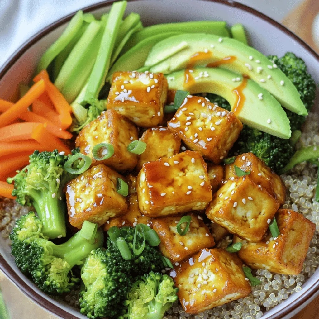 Für diese knusprigen Tofu-Bowls brauchst du einige einfache Zutaten. Sie sind gesund und lecker. Hier sind die Hauptzutaten: - 1 Block fester Tofu, gut abgetropft und gepresst - 2 Esslöffel Maisstärke - 2 Esslöffel Sojasauce - 2 Esslöffel Sesamöl - 1 Tasse gekochter Quinoa - 1 Tasse gedämpfte Brokkoliröschen - 1 Karotte, in feine Streifen geschnitten - 1 Paprika, in Scheiben geschnitten - 1 Avocado, in Scheiben geschnitten - 2 Frühlingszwiebeln, gehackt - 1 Esslöffel Sesamsamen - 1 Esslöffel Sriracha (optional) - Salz und Pfeffer nach Geschmack Diese Zutaten machen deine Bowl bunt und nahrhaft. Quinoa gibt dir Kraft. Der Tofu sorgt für Protein. Wenn du Tofu kaufst, achte auf die feste Variante. Fester Tofu hat die beste Struktur. Er bleibt beim Braten knackig. Du kannst auch extra festen Tofu verwenden. Er hat mehr Wasser entfernt und wird noch knuspriger. Tofu gibt es in vielen Geschmacksrichtungen. Naturtofu hat einen milden Geschmack. Du kannst ihn leicht würzen. Mariniert ist er auch eine tolle Wahl. Um deine Tofu-Bowls aufzupeppen, füge einige Gewürze hinzu. Sojasauce ist ein Muss. Sie gibt umami und Tiefe. Sesamöl bringt einen nussigen Geschmack. Du kannst auch Sriracha für etwas Schärfe verwenden. Chili-Flocken sind eine weitere gute Idee. Frische Kräuter wie Koriander oder Basilikum passen gut dazu. Für das Rezept, das du ausprobieren solltest, schau dir das [Full Recipe] an! Zuerst musst du den Tofu gut abtropfen lassen. Drücke ihn leicht, um überschüssige Flüssigkeit zu entfernen. Schneide den Tofu in gleichmäßige Würfel. Das sorgt für gleichmäßiges Braten. Gib die Tofuwürfel in eine Schüssel. Füge die Sojasauce hinzu und vermische alles gut. Dann streue die Maisstärke über den Tofu. Diese Schicht hilft, ihn knusprig zu machen. Erhitze das Sesamöl in einer großen Pfanne bei mittlerer bis hoher Hitze. Wenn das Öl heiß ist, füge die Tofuwürfel hinzu. Brate sie für etwa 8 bis 10 Minuten. Achte darauf, dass alle Seiten goldbraun werden. Das gibt dem Tofu seine Knusprigkeit. Wenn der Tofu fertig ist, nimm ihn aus der Pfanne und lege ihn auf einen Teller. Nimm eine große Schüssel und füge eine Portion gekochten Quinoa als Basis hinzu. Jetzt kommt das Gemüse. Arrangiere die gedämpften Brokkoliröschen, die Karottenstreifen, die Paprika und die Avocado schön auf dem Quinoa. Lege die knusprigen Tofuwürfel vorsichtig darüber. Streue die gehackten Frühlingszwiebeln und Sesamsamen darüber. Wenn du es scharf magst, füge etwas Sriracha hinzu. Zum Schluss mit Salz und Pfeffer abschmecken. Wenn du die Rezeptdetails genau sehen willst, schau dir die [Full Recipe] an. Um knusprigen Tofu zu machen, achte auf die richtige Vorbereitung. Beginne mit festem Tofu. Drücke das Wasser gut heraus. Schneide ihn dann in gleich große Würfel. Das hilft beim gleichmäßigen Braten. Mische die Tofuwürfel mit Sojasauce. Danach füge Maisstärke hinzu. Diese Schicht sorgt für die knusprige Textur. Brate den Tofu in heißem Sesamöl. Lass ihn 8 bis 10 Minuten braten. Wende die Würfel regelmäßig. So werden sie goldbraun und knusprig. Die Präsentation macht viel aus. Nutze eine große, bunte Schüssel. Lege zuerst den Quinoa hinein. Dann arrangiere das Gemüse darauf. Achte darauf, die Farben schön zu mischen. Füge die Tofuwürfel obenauf. Verwende frische Frühlingszwiebeln und Sesamsamen zum Garnieren. Eine Prise Chiliflocken gibt einen tollen Farbtupfer. Für mehr Frische kannst du zusätzlich Koriander oder Minze hinzufügen. Das macht deine Bowl noch ansprechender. Die Tofu-Bowl lässt sich toll erweitern. Du kannst verschiedene Beilagen hinzufügen. Probiere gebratene Pilze oder Spinat. Auch Nüsse wie Cashews oder Mandeln passen gut dazu. Diese geben einen schönen Crunch. Du magst es scharf? Füge mehr Sriracha hinzu. Für eine süßliche Note nutze Mango oder Ananas. Das macht die Bowl interessant und lecker. Verwende das [Full Recipe], um deine eigene Variante zu kreieren. {{image_4}} Wenn du eine vegane Option möchtest, kannst du einige Zutaten ändern. Verwende anstelle von Sojasauce Tamari, um die Bowl glutenfrei zu machen. Du kannst auch Teriyaki-Sauce für einen süßeren Geschmack nutzen. Tofu ist schon vegan, also bleib dabei! Füge zusätzliche pflanzliche Proteine wie Kichererbsen oder schwarze Bohnen hinzu. So wird die Bowl noch nahrhafter. Um die Tofu-Bowl glutenfrei zu machen, ersetze die Sojasauce durch Tamari. Das hat keinen Einfluss auf den Geschmack. Achte auch darauf, dass die Maisstärke glutenfrei ist. Statt Quinoa kannst du auch Reis oder Hirse verwenden. Diese Alternativen sind glutenfrei und passen gut in die Bowl. Saisonale Gemüse sind eine tolle Wahl für deine Bowl. Im Frühling kannst du Spargel oder Zucchini hinzufügen. Im Sommer sind Tomaten und Gurken frisch und lecker. Herbstgemüse wie Kürbis oder Rosenkohl bringt einen süßeren Geschmack. Im Winter sind Grünkohl und Wurzelgemüse perfekt. So bleibt dein Gericht immer abwechslungsreich und voll mit Nährstoffen. Denke daran, dass die Full Recipe dir die genaue Anleitung bietet, um die Basis zu schaffen. Die Tofu-Bowls bleiben frisch, wenn du sie richtig lagerst. Verwende einen luftdichten Behälter, um die Bowls aufzubewahren. So bleibt der Tofu knusprig, und das Gemüse bleibt frisch. Stelle sicher, dass die Bowls abgekühlt sind, bevor du sie in den Kühlschrank stellst. Das hilft, Kondenswasser zu vermeiden, das das Essen matschig machen kann. Reste sind eine tolle Gelegenheit, kreativ zu sein. Du kannst die Tofu-Bowls einfach aufwärmen. Füge frisches Gemüse oder Kräuter hinzu, um die Aromen aufzufrischen. Mische die Reste in eine Suppe oder einen Salat. So gibst du den Resten ein neues Leben und sparst Zeit beim Kochen. Im Kühlschrank halten sich die Tofu-Bowls bis zu drei Tage. Achte darauf, sie gut abzudecken. Wenn du die Bowls länger aufbewahren möchtest, kannst du sie einfrieren. Im Gefrierfach bleiben sie bis zu drei Monate frisch. Achte darauf, die Bowls in Portionsgrößen einzufrieren, damit du nur das auftauen musst, was du brauchst. Um die beste Konsistenz zu erzielen, drücke den Tofu gut aus. Das hilft, überschüssige Feuchtigkeit zu entfernen. Schneide den Tofu dann in gleichmäßige Würfel. Die gleichmäßigen Stücke braten besser und werden knuspriger. Du kannst auch die Maisstärke gleichmäßig auf dem Tofu verteilen. Dadurch erhält der Tofu eine knusprige Schicht, wenn er brät. Ja, das kannst du! Füge einfach mehr Sriracha hinzu. Du kannst auch frische Chilis oder Chiliflocken verwenden. Diese geben deiner Bowl eine schöne, scharfe Note. Achte darauf, die Schärfe nach deinem Geschmack anzupassen. Beginne mit einer kleinen Menge und probiere es aus. Du kannst viele Beilagen zu deinen Tofu-Bowls hinzufügen. Hier sind einige Ideen: - Edamame für extra Protein - Mangostreifen für eine süße Note - Nüsse oder Samen für einen Crunch - Frische Kräuter wie Koriander oder Basilikum für mehr Aroma Diese Beilagen machen deine Bowls noch bunter und leckerer. Probiere verschiedene Kombinationen aus, um deine perfekte Bowl zu finden! Für das vollständige Rezept, schau dir die Anleitung in der oben stehenden Sektion an. In diesem Blogpost haben wir die besten Zutaten für knusprige Tofu-Bowls erkundet. Ich habe dir gezeigt, wie du Tofu richtig vorbereitest und bratest, um die perfekte Konsistenz zu erreichen. Die Tipps für Präsentation und passende Beilagen machen deine Bowl besonders. Wir haben auch Variationen für verschiedene Ernährungsweisen und wichtige Aufbewahrungshinweise besprochen. Kümmere dich um die Details, und du wirst köstliche Tofu-Bowls genießen!