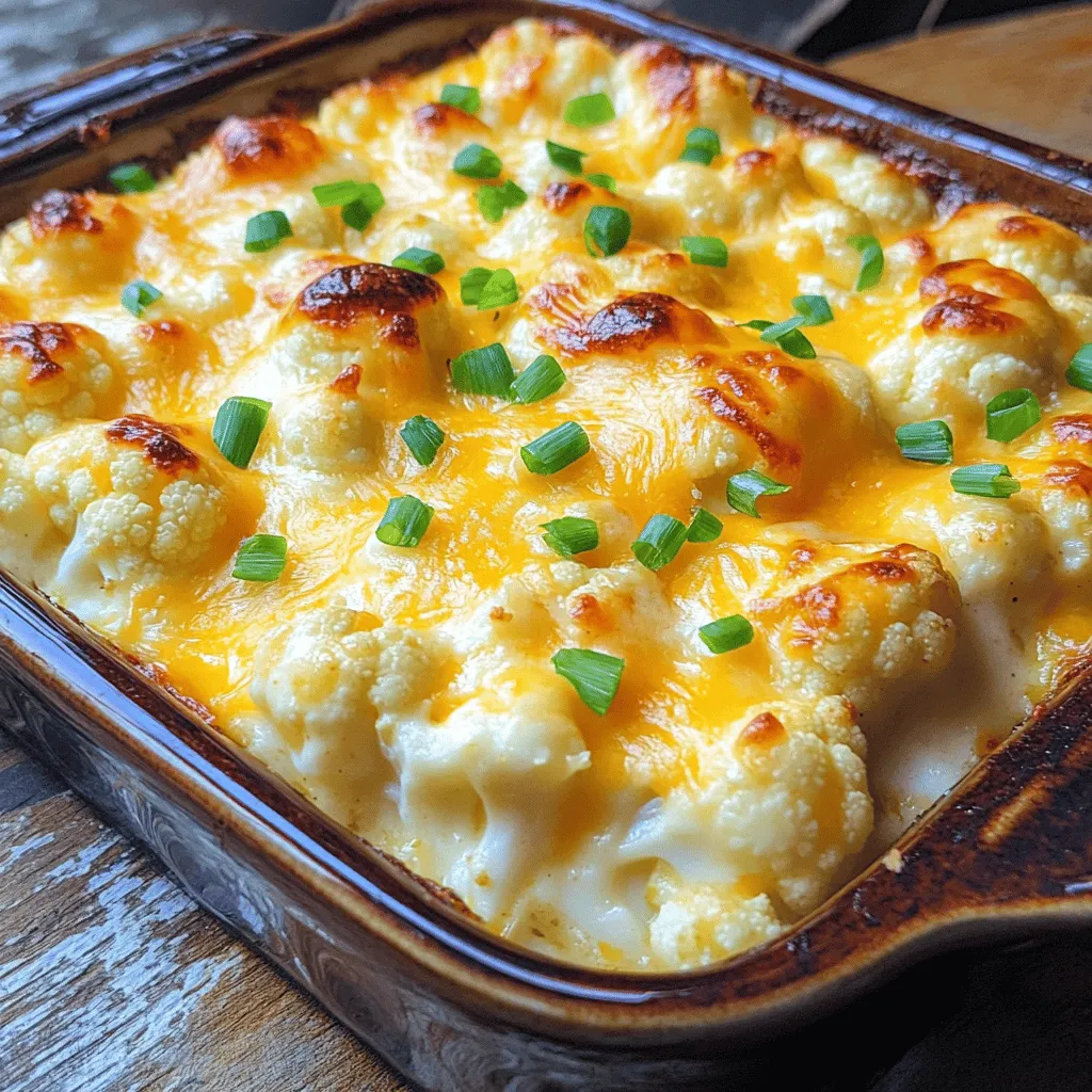 - 1 großen Kopf Blumenkohl, in Röschen zerteilt - 1 Tasse scharfer Cheddar-Käse, gerieben - 1 Tasse Mozzarella-Käse, gerieben - 1/2 Tasse Parmesan-Käse, gerieben Blumenkohl bildet die Basis dieses Auflaufs. Er hat einen milden Geschmack und ist sehr gesund. Ich nutze gerne verschiedene Käsesorten. Cheddar gibt einen kräftigen Geschmack. Mozzarella macht den Auflauf schön cremig. Parmesan sorgt für eine herzhafte Note. Diese Mischung ist einfach himmlisch. - 1 Tasse Frischkäse, weich - 1/2 Tasse Milch - 1 Teelöffel Knoblauchpulver - 1 Teelöffel Zwiebelpulver - 1/2 Teelöffel Paprika - Salz und Pfeffer nach Geschmack Frischkäse bringt eine tolle Cremigkeit in den Auflauf. Die Milch sorgt dafür, dass alles gut vermischt wird. Knoblauchpulver und Zwiebelpulver geben einen tollen Geschmack. Paprika fügt eine sanfte Würze hinzu. Vergessen Sie nicht das Salz und den Pfeffer. Diese Gewürze heben den Geschmack hervor. - 1/4 Tasse Frühlingszwiebeln, gehackt (zum Garnieren) Die Frühlingszwiebeln sind die perfekte Garnierung. Sie bringen Farbe und Frische. Sie sind knackig und passen gut zu dem cremigen Auflauf. Ich empfehle, auch frische Kräuter zu verwenden. Petersilie oder Thymian sorgen für einen schönen Farbkontrast. Für das vollständige Rezept, schauen Sie sich den Abschnitt [Full Recipe] an. Zuerst waschen Sie den Blumenkohl. Teilen Sie ihn in kleine Röschen. Kochen Sie die Röschen in einem großen Topf mit Wasser. Fügen Sie eine Prise Salz hinzu. Lassen Sie sie etwa 5 bis 7 Minuten kochen. Sie sollten zart, aber noch bissfest sein. Danach gießen Sie das Wasser ab und stellen die Röschen beiseite. Heizen Sie Ihren Ofen auf 190°C vor. In einer großen Schüssel kombinieren Sie den Frischkäse und die Milch. Fügen Sie Knoblauchpulver, Zwiebelpulver und Paprika hinzu. Geben Sie Salz und Pfeffer nach Geschmack dazu. Rühren Sie alles gut um, bis die Mischung glatt ist. Jetzt fügen Sie den scharfen Cheddar und Mozzarella hinzu. Halten Sie etwas Käse für die Oberseite zurück. Vermengen Sie alles gleichmäßig. Heben Sie vorsichtig die Blumenkohlröschen unter die Käsemischung. Achten Sie darauf, dass alle Röschen gut überzogen sind. Nehmen Sie eine gefettete Auflaufform. Füllen Sie die Blumenkohl-Käse-Mischung in die Form. Streuen Sie den restlichen Cheddar, Mozzarella und Parmesan gleichmäßig darüber. Schieben Sie die Auflaufform in den vorgeheizten Ofen. Backen Sie den Auflauf 25 bis 30 Minuten lang. Er ist fertig, wenn der Käse oben sprudelnd und goldbraun ist. Nach dem Backen nehmen Sie ihn aus dem Ofen. Lassen Sie ihn einige Minuten abkühlen, bevor Sie ihn servieren. Genießen Sie diesen Käse-Blumenkohl-Traumauflauf! Für das vollständige Rezept schauen Sie bitte hier: [Full Recipe]. Um den besten Geschmack zu erzielen, sollten Sie den Blumenkohl richtig garen. Kochen Sie die Röschen für etwa 5 bis 7 Minuten. Sie sollten weich, aber noch bissfest sein. So bleibt der Blumenkohl knackig und verliert nicht seine Form. Wenn Sie ihn zu lange kochen, wird er matschig. Um ein Überkochen zu vermeiden, verwenden Sie einen Timer. Achten Sie darauf, das Wasser sprudelnd kochen zu lassen, bevor Sie den Blumenkohl hineingeben. Nach dem Kochen gießen Sie das Wasser ab und lassen die Röschen kurz abkühlen. So verhindern Sie, dass sie weiter garen. Die Wahl des Käses ist entscheidend für den Geschmack Ihres Auflaufs. Ich empfehle eine Mischung aus scharfem Cheddar und Mozzarella. Der Cheddar gibt einen kräftigen Geschmack, während der Mozzarella für eine schöne, schmelzende Textur sorgt. Wenn Sie lactosefrei essen müssen, probieren Sie laktosefreien Käse. Vegane Optionen sind ebenfalls möglich. Nutzen Sie pflanzliche Käsealternativen, um den Auflauf cremig zu machen. Es gibt viele hochwertige Produkte, die den klassischen Käse gut ersetzen. Die Präsentation des Auflaufs kann das Esserlebnis verbessern. Bestreuen Sie den Auflauf vor dem Servieren mit frischen Kräutern wie Petersilie oder Thymian. Diese Farben machen das Gericht lebendiger. Servieren Sie den Auflauf direkt in der Auflaufform, um den rustikalen Charme zu behalten. Eine Beilage wie ein einfacher grüner Salat passt gut dazu. So haben Sie eine ausgewogene Mahlzeit, die jeder liebt. Für das vollständige Rezept schauen Sie hier: [Full Recipe]. {{image_4}} Um deinen Käse-Blumenkohl-Traumauflauf zu variieren, füge Gemüse oder Fleisch hinzu. Zucchini, Paprika oder Spinat passen gut. Auch gebratenes Hähnchen oder Schinken gibt dem Auflauf mehr Geschmack. Du kannst auch gekochte Linsen für eine proteinreiche Option verwenden. Wenn du nach Alternativen zu Käse oder Milch suchst, probiere pflanzliche Produkte. Mandelmilch oder Hafermilch sind gute Optionen. Vegan-Käse bietet eine tolle Möglichkeit, das Gericht ohne Milchprodukte zu genießen. Kreiere deine eigene Gewürzmischung. Mische Paprika, Kreuzkümmel und Kurkuma für einen besonderen Kick. Diese Gewürze geben dem Auflauf eine interessante Note. Experimentiere mit verschiedenen Kräutern wie Oregano oder Basilikum. Frische Kräuter können den Geschmack enorm steigern. Für eine keto-freundliche Version reduziere die Menge an Milch. Ersetze sie durch Sahne oder Kokosmilch. Du kannst auch Blumenkohlreis verwenden, um die Kohlenhydrate zu senken. Wenn du eine vegane Option suchst, ersetze den Käse durch Nusskäse oder Hefeflocken. Diese geben einen herzhaften Geschmack ohne tierische Produkte. Außerdem kannst du die Milch durch Gemüsebrühe ersetzen, um den Auflauf abzurunden. Für das vollständige Rezept schaue dir die [Full Recipe] an. Um Reste des Käse-Blumenkohl-Traumauflaufs gut zu lagern, lassen Sie ihn zuerst abkühlen. Dann können Sie ihn in einem luftdichten Behälter im Kühlschrank aufbewahren. Dort hält er sich bis zu fünf Tage frisch. Wenn Sie mehr Zeit haben, können Sie den Auflauf auch einfrieren. Teilen Sie ihn in Portionen auf, bevor Sie ihn in einem gefrierfesten Behälter lagern. So bleibt er bis zu drei Monate genießbar. Die besten Methoden zum Aufwärmen sind das Mikrowellengerät oder der Ofen. Wenn Sie die Mikrowelle verwenden, stellen Sie die Leistung auf mittel und erwärmen Sie ihn in kurzen Intervallen. So bleibt der Auflauf weich. Im Ofen heizen Sie ihn auf 180°C vor und decken ihn mit Folie ab. So bleibt der Käse schön schmelzend und die Textur bleibt angenehm. Achten Sie darauf, den Auflauf nicht zu lange zu erhitzen. Zu viel Hitze kann ihn trocken machen. Planen Sie im Voraus, um Zeit zu sparen. Sie können den Auflauf bis zu einem Tag vorher zubereiten. Stellen Sie ihn einfach vor dem Backen in den Kühlschrank. So kann sich der Geschmack gut entfalten. Eine weitere Idee für Meal Prep ist, die Blumenkohlröschen vorab zu kochen und die Käsemischung ebenfalls vorzubereiten. Das spart Zeit am Tag der Zubereitung. Probieren Sie diese Tipps aus, um Ihr Kochen effizienter zu gestalten. Du kannst Brokkoli oder Zucchini anstelle von Blumenkohl verwenden. Diese Alternativen haben einen ähnlichen Geschmack und eine gute Textur. Brokkoli gibt dem Auflauf einen schönen Farbkontrast. Zucchini bringt eine zarte Konsistenz. Schneide sie in kleine Stücke, um ein gleichmäßiges Garen zu gewährleisten. Der Auflauf hält sich etwa 3 bis 5 Tage im Kühlschrank. Stelle sicher, dass du ihn in einem luftdichten Behälter aufbewahrst. So bleibt der Geschmack frisch. Du kannst den Auflauf auch einfrieren, wenn du ihn länger aufbewahren möchtest. In diesem Fall hält er sich bis zu 3 Monate. Ja, du kannst die Käsesorten nach deinem Geschmack anpassen. Probiere Gouda oder Gruyère für einen anderen Geschmack. Feta-Käse kann auch eine tolle Ergänzung sein, wenn du etwas Salziges magst. Denke daran, die Menge anzupassen, um die Konsistenz zu bewahren. Ja, der Auflauf kann für glutenfreie und keto-freundliche Diäten geeignet sein. Achte darauf, glutenfreie Milchprodukte zu verwenden. Für die Keto-Diät kannst du den Anteil an Blumenkohl erhöhen, um die Kohlenhydrate zu reduzieren. Verwende auch Käse ohne Zusatzstoffe. Ja, der Auflauf ist von Natur aus vegetarisch. Du kannst ihn noch weiter anpassen, indem du mehr Gemüse hinzufügst. Zum Beispiel Paprika oder Spinat machen das Gericht bunter und gesünder. So bleibt der Auflauf fleischfrei, aber voll von Geschmack. In diesem Blogpost haben wir alles über den Blumenkohlauflauf besprochen. Wir haben die Zutaten, die Zubereitung und wertvolle Tipps geteilt. Sie können auch Variationen ausprobieren, um das Rezept zu personalisieren. Denken Sie daran, kreative Garnierungen zu nutzen und den Auflauf schön zu servieren. Der Blumenkohlauflauf ist vielseitig und kann leicht angepasst werden. Probieren Sie verschiedene Käsesorten und Gemüse für neuen Geschmack. Genießen Sie dieses leckere Gericht und laden Sie Familie und Freunde zum Probieren ein!