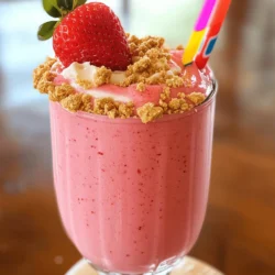 Um einen köstlichen Erdbeer-Käsekuchen-Smoothie zu machen, benötigen Sie: - 1 Tasse frische Erdbeeren, entstielt und halbiert - 1/2 Tasse Frischkäse, weich gemacht - 1/2 Tasse griechischer Joghurt - 1/4 Tasse Honig oder Ahornsirup (nach Geschmack anpassen) - 1/2 Tasse Milch (Tier- oder Pflanzenmilch) - 1 Teelöffel Vanilleextrakt - 1/2 Teelöffel gemahlener Zimt - Eiswürfel (optional für einen kühleren Smoothie) - Frische Erdbeeren und zerbröselte Graham-Cracker zur Dekoration Frische Erdbeeren machen den Smoothie besonders lecker. Suchen Sie nach Erdbeeren, die: - Eine kräftige rote Farbe haben - Fest und prall sind - Einen süßen Duft verströmen Vermeiden Sie Erdbeeren mit braunen Flecken oder Druckstellen. Kaufen Sie sie am besten auf einem Markt. Dort sind sie oft frischer. Sie können einige Zutaten anpassen, um den Smoothie nach Ihrem Geschmack zu verändern. Hier sind einige Ideen: - Ersetzen Sie den Frischkäse durch einen veganen Frischkäse für eine pflanzliche Option. - Nutzen Sie Kokosmilch anstelle von normaler Milch für einen tropischen Geschmack. - Fügen Sie etwas Spinat hinzu, um mehr Nährstoffe zu erhalten, ohne den Geschmack zu verändern. - Einfach ausprobieren! Jeder kann seinen eigenen Twist hinzufügen. Beginne mit der Vorbereitung der Zutaten. Nimm eine Tasse frische Erdbeeren. Entstiele und halbiere sie. Mische auch den Frischkäse und den griechischen Joghurt in einer Schüssel. Messen Sie eine viertel Tasse Honig oder Ahornsirup ab. Füge eine halbe Tasse Milch hinzu. Du kannst entweder Tier- oder Pflanzenmilch verwenden. Vergiss nicht, einen Teelöffel Vanilleextrakt und einen halben Teelöffel gemahlenen Zimt bereit zu stellen. Jetzt geht’s ans Mixen! Gib die vorbereiteten Erdbeeren, den Frischkäse, den Joghurt, den Honig, die Milch, den Vanilleextrakt und den Zimt in den Mixer. Mische alles auf hoher Stufe. Der Smoothie sollte glatt und cremig sein. Ist er zu dick? Füge einfach mehr Milch hinzu, bis die Konsistenz stimmt. Für einen kühleren Smoothie kannst du eine Handvoll Eiswürfel hinzufügen. Mixe weiter, bis das Eis gut eingearbeitet ist. Gieße den Smoothie in gekühlte Gläser. Es sieht toll aus, wenn du zerbröselte Graham-Cracker obenauf streust. Stecke eine frische Erdbeere an den Rand jedes Glases. Das macht das Getränk noch einladender. Du kannst auch einen bunten Strohhalm dazugeben. Eine Prise Zimt obenauf sorgt für einen schönen Effekt. Möge dein Erdbeer-Käsekuchen-Smoothie lecker aussehen und schmecken! Für die vollständige Rezeptanleitung schau dir die [Full Recipe] an. Um die Süße des Erdbeer-Käsekuchen-Smoothies anzupassen, probiere Honig oder Ahornsirup. Beginne mit 1/4 Tasse und füge mehr hinzu, wenn es nötig ist. Du kannst auch Stevia oder Agavendicksaft verwenden. Das gibt dir die Kontrolle über die Süße. Denke daran, dass die Frische der Erdbeeren die Gesamt-Süße beeinflusst. Süßere Erdbeeren brauchen weniger Süßstoff. Ein starker Mixer sorgt für die beste Konsistenz. Ich empfehle einen Hochleistungsmixer, wie den Vitamix oder den Blendtec. Diese Mixer zerkleinern die Zutaten gleichmäßig und schaffen eine cremige Textur. Wenn du einen Standard-Mixer benutzt, achte darauf, dass du die Zutaten in kleinen Portionen mixt. Das hilft, Klumpen zu vermeiden und alles gut zu vermischen. Für die perfekte cremige Textur ist Frischkäse ein Muss. Er verleiht dem Smoothie eine reiche, dicke Konsistenz. Du kannst auch griechischen Joghurt verwenden, um die Cremigkeit zu erhöhen. Wenn du einen dünneren Smoothie magst, füge einfach mehr Milch hinzu. Eiswürfel machen den Smoothie kühler und frischer. Mixe sie gut ein, um die gewünschte Dicke zu erreichen. {{image_4}} Du kannst deinen Erdbeer-Käsekuchen-Smoothie leicht abwandeln. Probiere statt Erdbeeren Himbeeren oder Blaubeeren. Diese Beeren bringen einen neuen Geschmack. Auch Pfirsiche oder Bananen passen gut. Mixe einfach die Früchte deiner Wahl. Du kannst mit der Menge spielen, um die perfekte Balance zu finden. Um den Smoothie gesünder zu machen, füge einen Esslöffel Chiasamen oder Leinsamen hinzu. Diese geben Ballaststoffe und gesunde Fette. Auch Spinat kann eine gute Ergänzung sein. Er macht den Smoothie nahrhaft, ohne den Geschmack zu verändern. Du kannst auch etwas Proteinpulver hinzufügen, um mehr Energie zu bekommen. Für eine vegane Version kannst du den Frischkäse durch Cashew-Creme ersetzen. Diese macht den Smoothie cremig und lecker. Verwende pflanzlichen Joghurt und Pflanzenmilch. Mandeln oder Hafermilch sind gute Optionen. Diese Alternativen sind leicht zu finden und schmecken sehr gut. So kann jeder diesen Smoothie genießen. Um die besten Varianten zu entdecken, probiere den Full Recipe. Um den Erdbeer-Käsekuchen-Smoothie frisch zu halten, sollten Sie ihn sofort genießen. Wenn Sie Reste haben, bewahren Sie diese in einem luftdichten Behälter auf. Stellen Sie sicher, dass der Behälter gut verschlossen ist. Lagern Sie den Smoothie im Kühlschrank und trinken Sie ihn innerhalb von 24 Stunden. Schütteln Sie den Behälter gut, bevor Sie ihn trinken, um die Zutaten wieder zu vermischen. Wenn Sie den Smoothie länger aufbewahren möchten, können Sie ihn auch einfrieren. Gießen Sie den Smoothie in Eiswürfelformen oder in einen gefriergeeigneten Behälter. So bleibt der Geschmack erhalten. Um ihn später zu genießen, lassen Sie die gefrorenen Smoothie-Würfel einfach im Kühlschrank auftauen. Sie können sie auch in einen Mixer geben, um einen kühlen und erfrischenden Smoothie zu machen. Um Lebensmittelverschwendung zu vermeiden, können Sie die Zutaten anpassen. Wenn Sie frische Erdbeeren verwenden, achten Sie darauf, dass Sie nur so viele kaufen, wie Sie benötigen. Kaufen Sie auch andere Früchte, die gut mit Erdbeeren harmonieren, wie Bananen oder Himbeeren. Diese können Sie in anderen Rezepten verwenden. Zudem können Sie den restlichen Frischkäse in Aufstrichen oder anderen Rezepten nutzen. So bleibt nichts übrig und Sie genießen jeden Bissen! Ein Erdbeer-Käsekuchen-Smoothie hat etwa 250 bis 300 Kalorien pro Portion. Die genaue Zahl hängt von den Zutaten ab. Zum Beispiel, wenn du mehr Honig verwendest, wird der Smoothie süßer und kalorienreicher. Nutze die Zutaten aus dem Full Recipe, um eine genauere Kalorienzahl zu berechnen. Ja, du kannst den Smoothie im Voraus zubereiten. Mache ihn bis zu 24 Stunden vorher. Bewahre ihn in einem luftdichten Behälter im Kühlschrank auf. Schüttle den Behälter gut, bevor du ihn servierst. So bleibt der Smoothie frisch und lecker. Du kannst viele tolle Toppings verwenden. Hier sind einige Ideen: - Frische Erdbeeren - Zerbröselte Graham-Cracker - Ein Spritzer Honig oder Ahornsirup - Ein paar Nüsse für Crunch - Ein Hauch Zimt für Geschmack Experimentiere mit verschiedenen Toppings, um deinen Smoothie noch besser zu machen! Ein guter Erdbeer-Käsekuchen-Smoothie braucht frische Zutaten. Wir haben die Zutaten aufgelistet und Tipps zur Auswahl gegeben. Die Schritt-für-Schritt-Anleitung hilft dir dabei, die perfekte Konsistenz zu erreichen. Tipps und Tricks zeigen dir, wie du den Geschmack anpassen kannst. Außerdem gibt es leckere Variationen und Lagerinformationen, um deinen Smoothie frisch zu halten. Denke daran, mit deinen eigenen Ideen zu experimentieren. So machst du jeden Smoothie zu etwas Besonderem. Genieß deine Zeit in der Küche!
