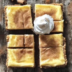 - 1 ½ Tassen Allzweckmehl - ½ Tasse ungesalzene Butter, weich - ¾ Tasse feiner Zucker - 1 Teelöffel Backpulver - ¼ Teelöffel Salz - 1 Teelöffel Vanilleextrakt - 450 g Frischkäse, weich - 1 Tasse feiner Zucker - 1 Teelöffel Vanilleextrakt - 2 große Eier - 1 Teelöffel Zimt - 2 Esslöffel Zucker - 1 Teelöffel Zimt Die Zutaten sind einfach zu finden. Für den Boden brauchen wir Mehl, Butter, Zucker, Backpulver, Salz und Vanilleextrakt. Diese Mischung gibt dem Boden eine tolle Süße und Textur. Für die Cheesecake-Füllung verwenden wir weichen Frischkäse, Zucker, Vanille, Eier und Zimt. Frischkäse macht die Füllung cremig. Der Zimt gibt einen warmen, würzigen Geschmack. Das Topping besteht aus Zucker und Zimt. Diese Mischung gibt den Riegeln den letzten Schliff. Die Kombination aus der süßen Füllung und dem würzigen Topping schmeckt einfach klasse. Wenn du mehr über die Zubereitung erfahren möchtest, schau dir das vollständige Rezept an. Heize deinen Ofen auf 175 °C vor. Fette eine 23x23 cm Backform ein oder lege sie mit Backpapier aus. Das macht das Herausnehmen später einfacher. Mische in einer Schüssel die weiche Butter mit dem Zucker. Benutze einen Handmixer, bis die Mischung schön cremig ist. Füge nun den Vanilleextrakt hinzu und rühre weiter. In einer anderen Schüssel vermenge das Mehl, Backpulver und Salz. Gib die trockenen Zutaten langsam zur Butter-Zucker-Mischung. Rühre, bis alles gut verbunden ist. Drücke die Teigmischung gleichmäßig auf den Boden der vorbereiteten Backform. Backe den Boden für 10 bis 12 Minuten. Achte darauf, dass er leicht goldbraun wird. Nimm die Form aus dem Ofen und lasse den Boden etwas abkühlen. In einer großen Schüssel rühre den weichen Frischkäse glatt. Füge dann nach und nach den Zucker und Vanille hinzu. Mixe weiter, bis alles gut vermischt ist. Gib die Eier nacheinander dazu und rühre, bis sie gut integriert sind. Zum Schluss hebe den Zimt unter die Mischung. Gieße die Cheesecake-Füllung über den abgekühlten Keksboden. Verteile sie gleichmäßig. Stelle die Form wieder in den Ofen und backe für 25 bis 30 Minuten. Die Füllung sollte fest und an den Rändern leicht goldbraun sein. Stecke einen Zahnstocher in die Mitte. Wenn er sauber herauskommt, ist alles bereit. Nimm die Riegel nach dem Backen aus dem Ofen. Vermenge in einer kleinen Schüssel Zucker und Zimt für das Topping. Streue diese Mischung gleichmäßig über die warme Oberfläche. Lass die Riegel in der Form vollständig abkühlen. Danach stelle sie für mindestens 2 Stunden in den Kühlschrank. Das macht das Schneiden einfacher. Du kannst die Riegel dann in Quadrate schneiden und servieren. Für das beste Ergebnis, genieße sie gekühlt mit einem Klecks Schlagsahne. Für das vollständige Rezept, schau dir die [Full Recipe] an. Um die perfekte Cheesecake-Füllung zu erzielen, mische die Zutaten gut. Beginne mit dem Frischkäse. Es ist wichtig, dass er weich ist. So wird die Füllung glatt und cremig. Wenn du die Eier hinzufügst, mache das einzeln. Rühre nach jedem Ei gut um. Die Raumtemperatur der Zutaten ist entscheidend. Lass die Eier und den Frischkäse vor dem Mixen etwa 30 Minuten bei Raumtemperatur stehen. Für mehr Geschmack kannst du Zimt oder sogar Keksmehl hinzufügen. Ein Teelöffel Zimt sorgt für einen warmen, süßen Geschmack. Möchtest du etwas Neues? Probiere Nüsse oder Schokolade. Diese Zutaten verleihen deinen Snickerdoodle Cheesecake Bars eine ganz eigene Note. Die Optik ist wichtig. Serviere die Riegel auf einem schönen Teller. Füge einen Klecks Schlagsahne hinzu. Ein Hauch Zimt obendrauf macht es besonders. Du kannst auch frische Früchte wie Beeren hinzufügen. Sie bringen Farbe und Frische auf den Teller. Wenn du die Riegel schneidest, benutze ein scharfes Messer. So bekommst du schöne, gleichmäßige Stücke. Für das vollständige Rezept schaue dir die Anleitung an. {{image_4}} Wenn Sie eine glutenfreie Version der Snickerdoodle Cheesecake Bars möchten, verwenden Sie glutenfreies Mehl. Achten Sie darauf, dass die Mischung gut bindet. Glutenfreies Mehl kann die Konsistenz ändern. Sie sollten eventuell etwas mehr Flüssigkeit hinzufügen. So bleibt der Boden schön feucht und die Füllung bleibt cremig. Für eine vegane Option ersetzen Sie die Eier. Verwenden Sie Leinsamen oder Chiasamen als Ei-Ersatz. Mischen Sie einen Esslöffel Leinsamen mit drei Esslöffeln Wasser und lassen Sie es quellen. Für den Frischkäse nehmen Sie pflanzliche Alternativen. Diese sind oft aus Mandeln oder Soja. Dekorieren Sie die Riegel mit frischen Früchten oder veganer Sahne. So bleibt der Genuss ganz ohne tierische Produkte. Um die Bars noch interessanter zu machen, können Sie Schokoladenstückchen hinzufügen. Diese schmecken besonders gut in der Cheesecake-Füllung. Außerdem können fruchtige Akzente gesetzt werden. Zum Beispiel passen Himbeeren oder Erdbeeren perfekt. Diese bringen eine frische Note und ergänzen den Geschmack. Experimentieren Sie und finden Sie Ihre Lieblingskombination! Die Snickerdoodle Cheesecake Bars bleiben frisch, wenn Sie sie im Kühlschrank lagern. Wickeln Sie die Riegel in Frischhaltefolie oder legen Sie sie in einen luftdichten Behälter. So bleibt die Feuchtigkeit erhalten und sie trocknen nicht aus. Diese Riegel sind im Kühlschrank bis zu einer Woche haltbar. Achten Sie darauf, dass sie gut abgedeckt sind, um Gerüche zu vermeiden. Wenn Sie die Riegel länger aufbewahren möchten, können Sie sie einfrieren. Schneiden Sie die Riegel in Stücke und legen Sie sie in einen luftdichten Behälter oder in Gefrierbeutel. Achten Sie darauf, die Luft herauszudrücken, um Gefrierbrand zu vermeiden. Zum Auftauen lassen Sie die Riegel einfach über Nacht im Kühlschrank. So bleibt die Qualität der Riegel erhalten. Haben Sie Reste von der Cheesecake-Füllung oder dem Boden? Machen Sie kleine Cheesecake-Wraps! Verwenden Sie Tortillas oder Cracker als Basis, fügen Sie die Füllung hinzu und rollen Sie sie auf. Alternativ können Sie die Reste in Muffinförmchen backen, um Mini-Cheesecakes zu kreieren. Diese Ideen helfen, nichts wegzuwerfen und sind lecker! Die Snickerdoodle Cheesecake Bars sollten mindestens zwei Stunden im Kühlschrank bleiben. Dies hilft, die Riegel fest zu machen. Kühlen Sie sie immer vor dem Servieren. So schmecken sie besser und lassen sich leichter schneiden. Ja, Sie können andere Gewürze verwenden. Muskatnuss passt gut dazu. Auch Ingwer kann einen tollen Geschmack bringen. Experimentieren Sie ruhig mit Ihren Lieblingsgewürzen. Das macht die Riegel noch interessanter. Es gibt einige gute Alternativen zu Frischkäse. Quark ist eine einfache Wahl. Auch pflanzliche Frischkäseprodukte sind eine tolle Option. Achten Sie darauf, dass der Ersatz die gleiche Konsistenz hat. So bleibt die Textur der Cheesecake-Füllung gut. Ja, die Riegel lassen sich gut im Voraus zubereiten. Sie können sie einen Tag vorher backen und kühlen. Das spart Zeit, wenn Gäste kommen. Lagern Sie sie gut verpackt im Kühlschrank, um die Frische zu erhalten. Um die Riegel gut zu schneiden, benutzen Sie ein scharfes Messer. Tauchen Sie das Messer in heißes Wasser und wischen Sie es trocken. So schneiden Sie saubere Stücke. Das sorgt für eine schöne Präsentation auf dem Tisch. Die Snickerdoodle Cheesecake Bars sind einfach zuzubereiten und schmecken köstlich. Wir haben die Zutaten für den Boden, die Füllung und das Topping aufgeführt. Die Schritt-für-Schritt-Anleitung hilft dir, jeden Schritt richtig zu machen. Zudem gibt es nützliche Tipps, wie du die perfekte Textur und Präsentation erreichst. Denke daran, dass du kreativ sein kannst. Variiere die Rezepte nach deinem Geschmack. Egal ob glutenfrei oder vegan, die Bars lassen sich anpassen. Mit den richtigen Tipps zur Aufbewahrung bleibt der Genuss länger frisch. Probiere es aus und entdecke dein wahres Talent in der Küche.