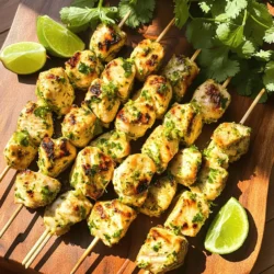 Für die Zubereitung der Koriander-Limetten-Hähnchenspieße brauchst du einige frische und leckere Zutaten. Hier sind sie: - 450 g Hähnchenbrustfilets, in Würfel geschnitten - 60 g frischer Koriander, fein gehackt - 30 ml Olivenöl - 30 ml Limettensaft (ca. 1 Limette) - 15 ml Limettenschale - 2 Knoblauchzehen, fein gehackt - 1 Teelöffel gemahlener Kreuzkümmel - 1/2 Teelöffel Paprika - Salz und Pfeffer nach Geschmack - Holz- oder Metallspieße Diese Zutaten machen die Spieße frisch und aromatisch. Die Kombination aus Koriander und Limette bringt den Geschmack perfekt zur Geltung. Frische Kräuter und Gewürze sind wichtig für den Geschmack. Wenn du frischen Koriander verwendest, wird das Gericht lebendig. Achte darauf, dass der Koriander grün und knackig ist. Auch der Knoblauch sollte frisch sein, um die beste Note zu geben. Gewürze wie Kreuzkümmel und Paprika bringen Wärme und Tiefe in das Gericht. Um die besten Zutaten zu wählen, gehe zu einem lokalen Markt oder einem Bio-Laden. Dort findest du frische Produkte. Überprüfe die Farben und die Frische der Kräuter. Wähle Hähnchenbrustfilets, die rosa und fest sind. Wenn möglich, kaufe Bio-Hähnchen für mehr Geschmack und Qualität. Für das komplette Rezept schau dir den [Full Recipe] an, um die Zubereitung zu lernen. Um die besten Aromen zu erzielen, marinieren wir das Hähnchen. Mische in einer Schüssel Koriander, Olivenöl, Limettensaft, Limettenschale, Knoblauch, Kreuzkümmel, Paprika, Salz und Pfeffer. Rühre alles gut durch. Dann gib die Hähnchenstücke in die Marinade. Achte darauf, dass sie gut bedeckt sind. Decke die Schüssel mit Frischhaltefolie ab und stelle sie für 30 Minuten in den Kühlschrank. Je länger du marinierst, desto besser wird der Geschmack. Während das Hähnchen mariniert, bereite die Spieße vor. Wenn du Holzspieße verwendest, weiche sie 30 Minuten in Wasser ein. Das verhindert, dass sie beim Grillen brennen. Stecke die marinierten Hähnchenstücke auf die Spieße. Lass etwas Platz zwischen den Stückchen. So garen sie gleichmäßig und bleiben saftig. Heize deinen Grill oder eine Grillpfanne auf mittlere Hitze vor. Lege die Spieße auf den Grill, wenn er heiß ist. Grill die Hähnchenspieße etwa 10-12 Minuten. Wende sie regelmäßig, damit sie gleichmäßig bräunen. Das Hähnchen ist fertig, wenn die Innentemperatur 74°C erreicht. Lass die Spieße nach dem Grillen ein paar Minuten ruhen. Serviere sie schön angerichtet auf einer großen Platte mit Limettenschnitzen und frischem Koriander. Diese Koriander-Limetten-Hähnchenspieße sind nicht nur lecker, sondern auch ein echter Hingucker! Für das vollständige Rezept schaue dir die [Full Recipe] an. Die Marinierzeit ist wichtig für den Geschmack. Ich empfehle, das Hähnchen mindestens 30 Minuten zu marinieren. Wenn du mehr Zeit hast, lasse es bis zu 2 Stunden im Kühlschrank. So zieht die Marinade gut ein und macht das Hähnchen saftig und aromatisch. Die Grilltemperatur ist der Schlüssel zum perfekten Grillen. Achte darauf, den Grill auf mittlere Hitze vorzubereiten. Du kannst deine Hand über den Grill halten. Wenn du nach 5 Sekunden eine starke Hitze spürst, ist er bereit. Ein Grillthermometer hilft dir, die Temperatur genau zu messen. So gelingt das Grillen jedes Mal. Ein häufiger Fehler ist, das Hähnchen zu oft zu wenden. Lass es in Ruhe, damit es eine schöne Kruste bildet. Ein weiterer Fehler ist, die Spieße zu früh vom Grill zu nehmen. Achte darauf, dass das Hähnchen eine Innentemperatur von 74°C erreicht. So ist es sicher und perfekt gegart. {{image_4}} Um das Geschmacksprofil der Koriander-Limetten-Hähnchenspieße zu verändern, kannst du verschiedene Kräuter und Gewürze verwenden. Zum Beispiel füge frische Minze oder Petersilie hinzu. Diese Kräuter bringen frische Noten in das Gericht. Du kannst auch mit verschiedenen Zitrusfrüchten experimentieren. Verwende zum Beispiel Grapefruit- oder Orangensaft anstelle von Limettensaft. Dies gibt dem Hähnchen einen neuen Twist. Die Beilagen zu diesen Spießen sind wichtig für ein ausgewogenes Essen. Du kannst gegrilltes Gemüse wie Paprika, Zucchini und Auberginen wählen. Diese geben Farbe und Geschmack. Auch ein frischer Salat mit Avocado und Gurken passt gut dazu. Wenn du etwas Warmes möchtest, serviere Reis oder Couscous mit einer leichten Vinaigrette. Die Beilagen ergänzen die Aromen der Spieße perfekt. Es gibt viele leckere vegetarische Alternativen zu Hähnchen, die du verwenden kannst. Tofu ist eine gute Wahl. Marinier den Tofu wie das Hähnchen und grille ihn dann. Auch Gemüse wie Zucchini und Champignons funktionieren gut. Stecke sie einfach auf die Spieße und grille sie. Diese Optionen sind gesund und lecker. So kannst du das Gericht an verschiedene Ernährungsweisen anpassen. Wenn du noch Reste von deinen Koriander-Limetten-Hähnchenspießen hast, ist es wichtig, sie richtig zu lagern. Lass die Spieße zuerst auf Raumtemperatur abkühlen. Danach kannst du sie in einen luftdichten Behälter geben. So bleiben sie frisch und lecker. Im Kühlschrank halten sie sich etwa drei Tage. Achte darauf, die Spieße nicht zu lange stehen zu lassen, um die Qualität zu bewahren. Wenn du mehr mariniertes Hähnchen vorbereitest, kannst du es auch einfrieren. Lege die marinierten Hähnchenstücke in einen Gefrierbeutel. Drücke die Luft heraus, um Gefrierbrand zu vermeiden. So bleibt der Geschmack erhalten. Das Hähnchen kann bis zu drei Monate eingefroren werden. Um es aufzutauen, lege den Beutel einfach über Nacht in den Kühlschrank. Um die Reste aufzuwärmen, empfehle ich, die Spieße im Ofen oder auf dem Grill zu erhitzen. Setze den Ofen auf 180°C. Lege die Spieße auf ein Backblech und erhitze sie etwa 10 Minuten. Dabei bleibt die Textur schön saftig. Wenn du den Grill benutzt, grille die Spieße bei mittlerer Hitze. Drehe sie regelmäßig, bis sie gut durchwärmt sind. So schmecken sie fast wie frisch zubereitet! Du solltest das Hähnchen mindestens 30 Minuten marinieren. So zieht der Geschmack gut ein. Für einen stärkeren Geschmack empfehle ich, es bis zu 2 Stunden im Kühlschrank zu lassen. Wenn du es länger marinierst, wird das Hähnchen noch zarter und aromatischer. Ja, du kannst die Spieße auch im Ofen zubereiten. Heize den Ofen auf 200 Grad Celsius vor. Lege die Spieße auf ein Backblech mit Backpapier. Gar die Spieße für etwa 15 bis 20 Minuten. Wende sie einmal, damit sie gleichmäßig garen. Achte darauf, dass das Hähnchen eine Innentemperatur von 74 Grad Celsius erreicht. Zu Koriander-Limetten-Hähnchenspießen passen viele Beilagen gut. Du kannst gegrilltes Gemüse servieren, wie Paprika und Zucchini. Ein frischer Salat mit Limetten-Dressing ist ebenfalls eine tolle Wahl. Reis oder Quinoa bieten eine sättigende Basis. Probiere auch Tortillas für ein leckeres Wrap-Erlebnis. Koriander-Limetten-Hähnchenspieße sind einfach und lecker. Wir haben die Zutaten, Schritte und Tipps besprochen. Die richtige Marinierzeit macht einen großen Unterschied. Grillen kann Spaß machen, wenn man die Temperatur im Blick hat. Gewisse Variationen bringen neue Geschmäcker. Reste lassen sich gut lagern und aufwärmen. Nutze die eingegebenen Hinweise für dein nächstes Essen. So wird jeder Bissen ein Genuss.