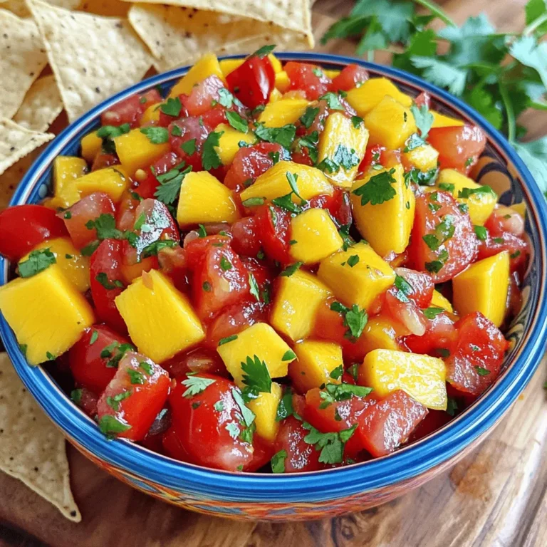 - 1 reife Mango - 2 mittelgroße Tomaten - 1 Habanero-Pfeffer - 1 kleine rote Zwiebel - 1/4 Tasse frischer Koriander - 2 Esslöffel Limettensaft - Salz nach Geschmack - 1 Esslöffel Olivenöl Die Hauptzutaten sind einfach zu finden und machen die Salsa frisch und lecker. Ich mag es, mit einer reifen Mango zu beginnen, denn sie bringt natürliche Süße mit. Die Tomaten geben saftigen Geschmack. Der Habanero-Pfeffer sorgt für die nötige Schärfe. Die Zwiebel bringt einen knackigen Biss und der Koriander rundet alles ab. Ich verwende frischen Koriander, weil er das Aroma hebt. Der Limettensaft fügt einen spritzigen Kick hinzu. Salz hilft, die Aromen zu verstärken. Ich empfehle einen Esslöffel Olivenöl, um alles zusammenzubringen. - Weitere Gewürze für zusätzlichen Geschmack - Alternative Chilischoten oder Paprika - Ananas-Frucht oder andere frische Zutaten Wenn du mehr Geschmack willst, füge weitere Gewürze hinzu. Zum Beispiel, ein wenig Kreuzkümmel kann toll sein. Du kannst auch andere Chilischoten verwenden, wenn Habaneros zu scharf sind. Ananas gibt eine fruchtige Note und macht die Salsa noch interessanter. Experimentiere mit verschiedenen frischen Zutaten, um deine eigene Variante zu kreieren. Für das vollständige Rezept und die Zubereitung gehe zu [Full Recipe]. - Beginne mit der reifen Mango. Schneide sie in gleichmäßige Würfel. - Schneide die Tomaten in kleine Stücke. Füge sie dann in die Schüssel. - Nimm den Habanero-Pfeffer. Entferne die Kerne, um die Schärfe zu verringern. Hacke ihn fein. - Gib den Habanero zur Mango und den Tomaten in die Schüssel. - Hacke die rote Zwiebel klein. Füge sie und den frischen Koriander hinzu. - Beträufle alles mit Limettensaft und Olivenöl. - Salze die Mischung nach deinem Geschmack. - Mische die Zutaten vorsichtig, damit die Mango nicht zerdrückt wird. - Lass die Salsa mindestens 15 Minuten bei Raumtemperatur ruhen. So entfalten sich die Aromen gut. - Für das beste Ergebnis lasse die Salsa eine Stunde im Kühlschrank ziehen. - Rühre die Salsa vor dem Servieren um. Passe den Geschmack nach Belieben an. - Wenn du den Habanero hackst, trage Handschuhe. Das schützt deine Hände vor der Schärfe. - Das Ruhen der Salsa ist wichtig. So verbinden sich die Aromen besser. - Du kannst die Schärfe anpassen. Lass mehr oder weniger Kerne im Habanero. Mango ist weich, wenn Sie sie schneiden. Beim Mischen wird sie schnell zu Brei. Um die beste Textur zu erreichen, schneiden Sie die Mango in kleine Stücke. Mischen Sie die Zutaten sanft. So bleibt die Mango stückig und frisch. Achten Sie darauf, dass die anderen Zutaten gleichmäßig verteilt sind. Die Tomaten und der Habanero sollten auch gut sichtbar sein. So sieht die Salsa ansprechend aus. Servieren Sie die Salsa in einer bunten Schüssel. Das macht das Gericht lebendig. Sie können auch ein rustikales Holzbrett verwenden. Stellen Sie Tortilla-Chips daneben für einen tollen Snack. Die Salsa passt hervorragend zu gegrilltem Fleisch oder Fisch. Sie können sie auch auf Tacos oder Burritos geben. Garnieren Sie die Salsa mit frischen Korianderblättern. Ein paar Limettenscheiben sorgen für einen frischen Touch. Das sieht nicht nur gut aus, sondern macht die Salsa auch noch besser! Für das vollständige Rezept schauen Sie sich die Anleitung zur würzigen Mango-Habanero-Salsa an. {{image_4}} Eine tolle Möglichkeit, die Salsa zu variieren, ist das Hinzufügen von Avocado. Die Avocado macht die Salsa cremig und gibt einen tollen Geschmack. Du kannst auch andere Früchte wie Ananas oder Pfirsiche probieren. Diese Früchte bringen Süße und Frische in die Mischung. Ein weiterer kreativer Trick ist, den Koriander durch Petersilie zu ersetzen. Petersilie hat einen milderen Geschmack und passt gut zur Mango. So bleibt die Salsa frisch, aber weniger scharf. Für saisonale Anpassungen kannst du frisches Gemüse verwenden. Im Sommer sind Tomaten besonders saftig und aromatisch. Im Herbst kannst du Kürbiswürfel hinzufügen. Das gibt der Salsa eine neue Note und macht sie besonders. Denk auch an Feiertage! Zu Weihnachten kannst du Granatapfelkerne für einen festlichen Farbklecks hinzufügen. Sie bringen eine süße, knackige Textur. Diese kleinen Anpassungen machen die Salsa zu einem besonderen Leckerbissen. Um die Salsa frisch zu halten, bewahre sie im Kühlschrank auf. Verwende einen luftdichten Behälter, um die Aromen zu schützen. So bleibt die Salsa länger haltbar. Du kannst sie bis zu einer Woche genießen. Wenn du die Salsa länger aufbewahren möchtest, friere sie ein. Verwende einen gefrierfesten Behälter oder einen Beutel. So kannst du die Salsa bis zu drei Monate lagern. Beim Auftauen solltest du sie im Kühlschrank lassen, um die Frische zu bewahren. Hast du Reste von der Salsa? Du kannst sie in vielen Gerichten verwenden. Mische sie in eine Quinoa-Schüssel für mehr Geschmack. Sie passt auch gut zu gegrilltem Hähnchen oder Fisch. Eine weitere Idee ist, die Salsa als Topping für Tacos oder Burritos zu nutzen. Du kannst sie sogar in ein Omelett geben, um einen besonderen Kick zu erhalten. Die Möglichkeiten sind endlos! Habaneros sind sehr scharf. Sie liegen bei 100.000 bis 350.000 Scoville-Einheiten. Zum Vergleich: Jalapeños haben nur 2.500 bis 8.000. Das macht Habaneros viel schärfer. Die Schärfe kommt von Capsaicin, dem Stoff, der das Brennen verursacht. Wenn du scharfe Chilis magst, sind Habaneros eine gute Wahl. Ja, du kannst die Salsa vorbereiten. Sie ist schnell gemacht. Die Vorbereitungszeit beträgt nur 10 Minuten. Du kannst die Salsa bis zu einer Woche im Kühlschrank aufbewahren. Bewahre sie in einem luftdichten Behälter auf. So bleiben die Aromen frisch. Du findest Spicy Mango Habanero Salsa in vielen Geschäften. Große Supermärkte haben oft eine Auswahl. Du kannst auch online nachsehen. Beliebte Marken sind z.B. "Fresh Salsa" oder "Spicy Delights". Diese Marken bieten leckere Salsa-Varianten an. Für das vollständige Rezept besuche die Seite für die würzige Mango-Habanero-Salsa 🥭. Dort findest du alle Schritte und Zutaten für diese leckere Salsa. Am Ende wissen Sie jetzt, wie man eine leckere Mango-Habanero-Salsa macht. Wir haben die Hauptzutaten, die Zubereitung, Tipps zur Textur und kreative Variationen besprochen. Denken Sie daran, die Salsa gut ruhen zu lassen, um den Geschmack zu verstärken. Experimentieren Sie mit Zutaten und Anrichteideen, um Ihre Salsa zu personalisieren. Lagern Sie die Reste richtig, damit Sie länger Freude daran haben. Genießen Sie Ihr köstliches Ergebnis in verschiedenen Gerichten oder als Snack.