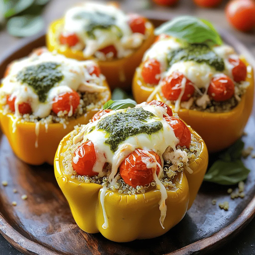 Für dieses einfache Rezept benötigen Sie: - 4 große Paprikas (beliebige Farbe) - 2 Tassen gekochtes Hühnchen, zerrupft - 1/2 Tasse Basilikum-Pesto - 1 Tasse gekochte Quinoa - 1 Tasse Kirschtomaten, halbiert - 1/2 Tasse Mozzarella-Käse, gerieben - 1/4 Tasse Parmesan-Käse, gerieben - 1 Esslöffel Olivenöl - Salz und Pfeffer nach Geschmack - Frische Basilikumblätter zur Garnitur Sie können die Zutaten nach Ihrem Geschmack anpassen. Wenn Sie kein Hühnchen mögen, probieren Sie Tofu oder Bohnen. Für eine vegetarische Variante nutzen Sie einfach mehr Gemüse und weniger Käse. Verwenden Sie auch Ihr Lieblingspesto, falls Sie Basilikum nicht haben. Statt Quinoa können Sie Reis oder Couscous verwenden. Wählen Sie frische Paprikas, die fest und glänzend sind. Achten Sie auf die Farbe. Rote, gelbe und grüne Paprikas haben unterschiedliche Geschmäcker. Im Sommer finden Sie die besten Paprikas auf dem Markt. Sie sind dann süßer und knackiger. Kaufen Sie auch lokale Produkte, um die Frische zu garantieren. Heize den Ofen auf 190 °C vor. Während der Ofen warm wird, nimm die Paprika. Schneide die Oberseiten ab und entferne die Samen. Achte darauf, die inneren Membranen zu entfernen. So wird die Paprika zart. Bestreiche die Außenseiten leicht mit Olivenöl. Stelle die Paprika aufrecht in eine Auflaufform. Dies gibt ihnen Halt beim Backen. In einer großen Schüssel kombiniere das zerrupfte Hühnchen, das Basilikum-Pesto, die gekochte Quinoa und die halbierten Kirschtomaten. Füge die Hälfte des geriebenen Mozzarella-Käse hinzu. Mische alles gut. Schmecke die Mischung mit Salz und Pfeffer ab. Diese Schritte sind wichtig, um den besten Geschmack zu erzielen. Fülle jede Paprika mit der Hühnchen-Mischung. Mache dies großzügig, damit sie voll ist. Streue den restlichen Mozzarella-Käse und den Parmesan gleichmäßig darüber. Decke die Auflaufform mit Folie ab. Backe die Paprika 25 Minuten lang. Danach entferne die Folie und backe für weitere 10-15 Minuten. So wird der Käse schön goldbraun und sprudelnd. Lass die Paprika nach dem Backen einige Minuten abkühlen. Garniere sie mit frischen Basilikumblättern. Für das vollständige Rezept schaue dir die [Full Recipe] an. Um die Paprika richtig zu füllen, sollten Sie einige Fehler vermeiden. Erstens, verwenden Sie frische Paprika. Alte Paprika können weich und bitter sein. Zweitens, überfüllen Sie die Paprika nicht. Lassen Sie etwas Platz für die Füllung, um zu wachsen. Drittens, mischen Sie die Füllung gut. Eine gleichmäßige Mischung sorgt für einen tollen Geschmack. Schließlich vergessen Sie nicht, die Paprika vor dem Füllen zu salzen. Das hilft, den Geschmack zu verbessern. Wenn Sie die Schärfe anpassen möchten, fügen Sie etwas Chili-Pulver oder frische Jalapeños hinzu. Für einen milden Geschmack nutzen Sie weniger Pesto oder wählen Sie ein mildes Pesto. Wenn Sie eine zusätzliche Geschmackstiefe wünschen, probieren Sie geröstete Knoblauchzehen in der Füllung. Mischen Sie auch frische Kräuter wie Thymian oder Oregano, um mehr Aromen zu erhalten. Experimentieren Sie, bis Sie Ihre perfekte Mischung finden. Die ideale Garzeit für gefüllte Paprika liegt bei etwa 35 bis 40 Minuten. Backen Sie sie bei 190 °C, bis die Paprika weich ist und der Käse goldbraun ist. Decken Sie die Paprika in den ersten 25 Minuten ab, um ein Austrocknen zu vermeiden. Nach 25 Minuten können Sie die Folie entfernen, um den Käse schön zu bräunen. Lassen Sie die Paprika nach dem Backen einige Minuten abkühlen. So können sich die Aromen setzen und Sie vermeiden Verbrennungen. {{image_4}} Wenn du eine vegetarische Option willst, ersetze das Hühnchen durch gebratene Zucchini oder Spinat. Diese Zutaten bringen viel Geschmack. Du kannst auch einen Käse wie Ricotta oder Feta verwenden. Diese Käsesorten geben eine cremige Textur. Sie sind lecker und nahrhaft. Tofu ist eine tolle Wahl für eine proteinreiche Füllung. Schneide ihn in kleine Würfel und brate ihn kurz an. Das gibt ihm einen schönen Geschmack. Du kannst auch schwarze Bohnen oder Kichererbsen verwenden. Sie sind gesund und fügen eine tolle Konsistenz hinzu. Diese Varianten sind perfekt für einen sättigenden Snack. Fülle deine Paprika mit anderen Zutaten, die du magst. Du kannst Reis, Mais oder sogar Hackfleisch hinzufügen. Wenn du es scharf magst, füge Jalapeños oder scharfe Sauce hinzu. Experimentiere mit verschiedenen Kräutern, wie Thymian oder Oregano. So passt du das Gericht an deinen Geschmack an. Es gibt viele Wege, um deine gefüllten Paprika einzigartig zu machen. Für das vollständige Rezept schaue dir bitte den [Full Recipe] an. Um gefüllte Paprika frisch zu halten, lassen Sie sie zuerst abkühlen. Dann legen Sie sie in einen luftdichten Behälter. Achten Sie darauf, die Paprika nicht übereinander zu stapeln. Ein einzelner Behälter für jede Paprika ist ideal. So bleibt der Käse schön und schmelzig. Wenn Sie die gefüllten Paprika wieder aufwärmen, nutzen Sie den Ofen. Heizen Sie ihn auf 180 °C (350 °F). Legen Sie die Paprika in eine Auflaufform und decken Sie sie mit Folie ab. So trocknen sie nicht aus. Backen Sie sie für etwa 15 bis 20 Minuten. Sie können auch die Mikrowelle verwenden, aber die Ofen-Methode gibt einen besseren Geschmack. Im Kühlschrank halten sich die gefüllten Paprika bis zu 3 Tage. Achten Sie darauf, sie gut abzudecken. Im Gefrierschrank können sie bis zu 3 Monate bleiben. Stellen Sie sicher, dass sie in einem gefrierfesten Behälter sind. Vor dem Servieren einfach auftauen und dann wie gewohnt aufwärmen. So genießen Sie die Aromen auch später! Es dauert insgesamt etwa 35 bis 40 Minuten, um gefüllte Paprika zu backen. Zuerst backen Sie sie 25 Minuten mit Folie. Dann nehmen Sie die Folie ab und backen sie weitere 10 bis 15 Minuten. Diese Zeit sorgt dafür, dass der Käse schön goldbraun wird. Ja, Sie können diese gefüllten Paprika im Voraus zubereiten. Füllen Sie die Paprika und stellen Sie sie abgedeckt in den Kühlschrank. Sie können sie bis zu 24 Stunden im Voraus vorbereiten. Wenn Sie bereit sind, sie zu backen, heizen Sie den Ofen vor und backen Sie sie wie gewohnt. Gefüllte Paprika sind eine gesunde Wahl. Sie enthalten viel Gemüse, Protein und Ballaststoffe. Das Hühnchen bietet eine gute Proteinquelle, während die Paprika Vitamine und Mineralien liefern. Quinoa ergänzt die Nährstoffe und bringt gesunde Kohlenhydrate. Zu Pesto-Hühnchen gefüllten Paprika passen viele Beilagen. Hier sind einige Vorschläge: - Ein frischer gemischter Salat - Knuspriges Brot oder Baguette - Gebratene Zucchini oder Auberginen - Ein leichtes Risotto oder Pilaw Diese Beilagen ergänzen den Geschmack der gefüllten Paprika perfekt. Zusammenfassend haben wir das Rezept für Pesto-Hühnchen gefüllte Paprika detailliert erkundet. Du hast die Zutaten, die Schritte und viele nützliche Tipps kennengelernt. Es ist einfach, die Füllung anzupassen oder verschiedene Varianten auszuprobieren. Denke daran, die Paprika frisch auszuwählen und die perfekten Füllungen zu finden. Wenn du die Tipps zur Lagerung befolgst, bleiben deine Speisen länger frisch. Probiere es aus und genieße deine köstlichen gefüllten Paprika!