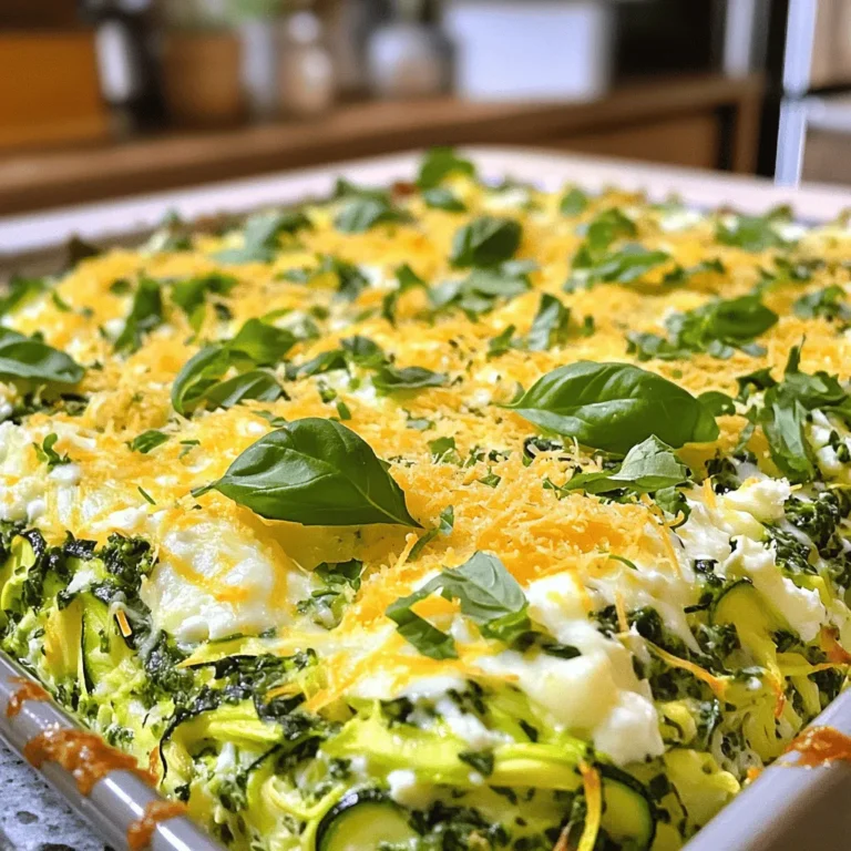 - 2 mittelgroße Zucchini, gerieben - 2 Tassen frischer Spinat, grob gehackt - 4 große Eier Die Zucchini ist die Hauptzutat. Sie bringt Feuchtigkeit und einen milden Geschmack. Ich verwende frischen Spinat, weil er gesund und nährstoffreich ist. Die Eier binden alles zusammen und geben Struktur. - 1 Tasse Hüttenkäse - 1 Tasse geriebener Mozzarella-Käse - 1/2 Tasse geriebener Parmesan-Käse Hüttenkäse macht den Auflauf cremig. Mozzarella sorgt für einen schmelzenden, leckeren Belag. Parmesan gibt dem Gericht einen herzhaften Geschmack. - 1/2 Teelöffel Knoblauchpulver - 1/2 Teelöffel Zwiebelpulver - Salz und Pfeffer nach Geschmack - 1 Teelöffel Olivenöl Die Gewürze bringen Aroma. Ich mag Knoblauch und Zwiebel, weil sie einen tollen Geschmack geben. Olivenöl hilft, die Auflaufform zu fetten und die Zutaten zu verbinden. Wenn du mehr über die Zubereitung wissen möchtest, schau dir das Full Recipe an. Heize deinen Ofen auf 190°C (375°F) vor. Fette eine 23x23 cm (9x9 Zoll) große Auflaufform leicht mit Olivenöl ein. Dieser Schritt hilft, dass der Auflauf nicht anklebt. Reibe die Zucchini und drücke die überschüssige Feuchtigkeit gut aus. Das ist wichtig, um einen matschigen Auflauf zu vermeiden. Hacke den Spinat grob und vermenge ihn mit der Zucchini in einer großen Schüssel. In einer separaten Schüssel verquirle die Eier, den Hüttenkäse, das Knoblauchpulver, das Zwiebelpulver, Salz und Pfeffer. Mische alles gut, bis die Masse gleichmäßig ist. Kombiniere die Eiermischung mit der Zucchini-Spinat-Mischung. Füge den geriebenen Mozzarella und die Hälfte des Parmesan-Käses hinzu. Rühre alles gut um. Gieße die Mischung gleichmäßig in die vorbereitete Auflaufform. Streue den restlichen Parmesan darüber. Backe den Auflauf 25-30 Minuten lang, bis die Ränder goldbraun sind und die Mitte fest ist. Lass den Auflauf vor dem Schneiden einige Minuten abkühlen. Du kannst die Schritte auch in der [Full Recipe] nachlesen. Um einen perfekten Zucchini-Spinat Frühstücksauflauf zu machen, musst du die Zucchini gut ausdrücken. Das entfernt die überschüssige Feuchtigkeit. So wird der Auflauf nicht matschig. Eine luftige Konsistenz erreichst du, indem du die Eier gut verquirlst. Achte darauf, dass die Mischung schön schaumig ist. Serviere den Auflauf warm und garniere ihn mit frischen Kräutern. Petersilie oder Basilikum bringen Farbe ins Spiel. Dies macht das Gericht noch einladender. Du kannst auch einen Beilagensalat dazu reichen. Ein frischer Salat ergänzt die Aromen und macht das Frühstück noch gesünder. Bewahre Reste in einem luftdichten Behälter im Kühlschrank auf. So bleiben sie frisch und lecker. Du kannst sie innerhalb von drei bis vier Tagen genießen. Wenn du mehr Portionen machst, friere sie ein. Dies verlängert die Haltbarkeit. {{image_4}} Wenn du eine vegane Option möchtest, kannst du die Eier einfach durch pflanzliche Alternativen ersetzen. Produkte wie Leinsamen oder Chia-Samen eignen sich gut. Für den Hüttenkäse nimmst du Tofu oder pflanzliche Käsealternativen. Diese Zutaten sind leicht zu finden und bieten eine tolle Textur. Um mehr Geschmack zu bekommen, füge Paprika, Zwiebeln oder Tomaten hinzu. Diese Zutaten bringen Farbe und Frische in den Auflauf. Experimentiere auch mit verschiedenen Käsesorten. Gouda, Feta oder Cheddar können deinem Gericht eine neue Note geben. Wenn du es scharf magst, gib eine Prise Chili- oder Cayennepfeffer dazu. Diese Würze hebt die Aromen hervor und macht das Gericht aufregender. Probiere es aus und finde die perfekte Balance für deinen Geschmack. Nach dem Kochen bleibt der Zucchini-Spinat Frühstücksauflauf frisch. Du solltest die Reste innerhalb von 3-4 Tagen konsumieren. Lagere den Auflauf in einem luftdichten Behälter. So bleibt er saftig und lecker. Überprüfe vor dem Essen immer, ob er noch gut ist. Wenn du mehr Reste hast, friere den Auflauf in Portionen ein. Das verlängert die Haltbarkeit. Teile den Auflauf in kleine Stücke. Stecke sie in gefrierfreundliche Beutel oder Behälter. Vor dem Verzehr tau die Portionen im Kühlschrank auf. So bleibt die Textur erhalten. Beim Aufwärmen achte darauf, die Textur zu bewahren. Du kannst den Auflauf im Ofen oder in der Mikrowelle aufwärmen. Im Ofen wird er knuspriger. In der Mikrowelle geht es schneller, aber die Textur kann weicher sein. Stelle sicher, dass er heiß ist, bevor du ihn servierst. Für das komplette Rezept, schau dir den Full Recipe an! Der Zucchini-Spinat-Auflauf bleibt frisch für 3-4 Tage. Bewahre ihn in einem luftdichten Behälter auf. So bleibt der Geschmack erhalten und die Textur bleibt gut. Ja, du kannst andere Gemüsesorten hinzufügen. Paprika oder Brokkoli sind großartige Optionen. Diese geben dem Auflauf mehr Farbe und Nährstoffe. Experimentiere mit deinen Lieblingsgemüsesorten. Ja, alle Zutaten sind glutenfrei. Achte darauf, keine glutenhaltigen Alternativen zu verwenden. So kannst du den Auflauf bedenkenlos genießen. Ja, dieser Auflauf ist ideal für Meal Prep. Du kannst ihn im Voraus zubereiten und für die Woche aufbewahren. So hast du gesunde Frühstücksoptionen immer griffbereit. Probiere den Zucchini-Spinat-Auflauf aus dem Full Recipe für eine leckere und einfache Option. Der Zucchini-Spinat-Auflauf ist ein einfaches und schmackhaftes Gericht. In diesem Artikel haben wir die Hauptzutaten, die Zubereitung und Tipps für ein perfektes Ergebnis besprochen. Du kannst sogar Variationen ausprobieren, um deinen Auflauf anzupassen. Denke daran, Reste richtig zu lagern, um ihren Geschmack zu bewahren. Dieser Auflauf ist nicht nur lecker, sondern auch ideal für die Meal Prep. Probiere es aus und genieße jede Bissen!