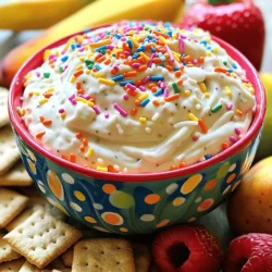 - 1 Tasse Vanillekuchen-Mix - 1 Tasse Frischkäse, weichgerührt - 1/2 Tasse Puderzucker Die Hauptzutaten sind wichtig für den Geschmack. Der Vanillekuchen-Mix gibt dem Dip die süße Basis. Frischkäse sorgt für eine cremige Textur. Puderzucker bringt die nötige Süße. Diese Zutaten machen den Dip so besonders. - 1/2 Tasse Schlagsahne (Cool Whip) - 1 Teelöffel Vanilleextrakt - 1/4 Tasse Regenbogenstreusel (plus extra zum Garnieren) Zusätzliche Zutaten geben dem Dip mehr Flair. Schlagsahne macht ihn leicht und fluffig. Vanilleextrakt verstärkt den Vanillegeschmack. Die Regenbogenstreusel sind nicht nur bunt, sie bringen auch Spaß. Diese Zutaten machen den Dip zu einem echten Hingucker. - 1-2 Esslöffel Milch (nach Bedarf für die Konsistenz) - Dip-Begleiter (Graham-Cracker, Tier-Cracker, Obst) Optionale Zutaten helfen dir, den Dip anzupassen. Milch macht den Dip weicher. Du kannst auch verschiedene Dip-Begleiter wählen. Graham-Cracker sind knusprig, während Obst frisch ist. Diese Optionen machen das Dippen noch besser. Wenn du mehr über die Zubereitung erfahren möchtest, schau dir das Full Recipe an. Um den Funfetti Birthday Cake Dip zuzubereiten, brauchst du einige Küchenutensilien. Hier sind die benötigten Teile: - Eine große Rührschüssel - Einen elektrischen Mixer - Ein Esslöffel-Messgerät - Eine Spachtel - Eine Servierschüssel Die Vorbereitungszeit beträgt nur 10 Minuten. Jetzt kommt der Spaß! Lass uns die Mischung vorbereiten. 1. Nimm die große Rührschüssel. Gib den weichgerührten Frischkäse und den Vanillekuchen-Mix hinein. 2. Nimm den elektrischen Mixer. Mische die Zutaten gut, bis sie glatt sind. 3. Füge den Puderzucker nach und nach hinzu. Mixe weiter, bis alles gut vermischt ist. 4. Rühre die Schlagsahne und den Vanilleextrakt ein. Die Mischung sollte jetzt cremig sein. 5. Ist der Dip zu dick? Gib langsam einen Esslöffel Milch hinzu. Rühre gut um. 6. Hebe die Regenbogenstreusel vorsichtig unter. So bekommst du den bunten Funfetti-Effekt. 7. Überführe die Mischung in eine schöne Servierschüssel. Garniere sie mit weiteren Streuseln. 8. Jetzt ist der Dip fertig! Serviere ihn sofort mit Graham-Crackern, Tier-Crackern oder frischem Obst. Die Präsentation ist wichtig! Überlege, wie du den Dip ansprechend servierst. Du kannst ihn in einer bunten Schüssel anrichten. Füge frisches Obst oder Kekse hinzu. Für das Eintunken sind Graham-Cracker, Tier-Cracker und Obst perfekt. Diese Kombinationen machen den Dip noch besser. Auf der Suche nach dem vollen Rezept? Schau dir das Rezept für Funfetti-Geburtstagskuchen-Dip an. Um die perfekte Konsistenz für deinen Funfetti Birthday Cake Dip zu erreichen, ist Milch dein bester Freund. Füge 1 bis 2 Esslöffel Milch hinzu, um den Dip cremiger zu machen. Rühre gut um, bis du die gewünschte Dicke erreichst. Wenn er zu dick ist, gib einfach mehr Milch hinzu. Wenn du einen dickeren Dip möchtest, benutze weniger Milch. Achte darauf, die Zutaten gut zu vermengen, damit sie zusammenkommen. Richtig lagern ist wichtig, um die Frische deines Dips zu sichern. Bewahre den Dip in einem luftdichten Behälter im Kühlschrank auf. So bleibt er bis zu fünf Tage frisch. Du kannst den Dip auch im Voraus vorbereiten. Mach ihn einen Tag vorher und stelle ihn dann in den Kühlschrank. So hast du mehr Zeit für die Feier. Du kannst dem Dip viele neue Aromen hinzufügen. Möchtest du Schokolade? Füge etwas Kakaopulver hinzu. Für einen fruchtigen Geschmack kannst du pürierte Erdbeeren oder Himbeeren einrühren. Achte darauf, die Süße anzupassen, wenn du zusätzliche Aromen hinzufügst. Probiere es aus, bis du die perfekte Balance findest. {{image_4}} Um deinen Funfetti Birthday Cake Dip noch kreativer zu gestalten, probiere einige Variationen aus. Für eine glutenfreie Version verwende einen glutenfreien Kuchenmix. Das macht den Dip für alle zugänglich. Achte auch darauf, glutenfreie Begleiter zu wählen. Graham-Cracker gibt es in einer glutenfreien Variante. So genießt jeder den Dip ohne Sorgen. Wenn du Schokolade liebst, ist diese Version perfekt. Verwende einfach einen Schokoladenkuchen-Mix anstelle des Vanillekuchen-Mix. Das gibt dem Dip einen tiefen, schokoladigen Geschmack. Du kannst auch etwas Schokoladensauce hinzufügen. Das macht den Dip noch schokoladiger und süßer. Um etwas Frische hinzuzufügen, füge pürierte Früchte hinzu. Erdbeeren oder Himbeeren passen gut. Du kannst auch Obst-Dips verwenden. Diese sorgen für einen fruchtigen Kontrast und bringen Farbe in die Schüssel. Diese Variationen machen den Dip spannend und lecker. Wie lange hält der Dip? Der Funfetti Birthday Cake Dip hält sich gut im Kühlschrank für etwa 3 bis 5 Tage. Achte darauf, ihn in einem luftdichten Behälter zu lagern. So bleibt er frisch und lecker. Container-Empfehlungen: Ich empfehle, einen Glasbehälter oder einen stabilen Kunststoffbehälter zu verwenden. Diese Behälter helfen, den Dip frisch zu halten und verhindern Gerüche aus dem Kühlschrank. Freeze-anleitung: Wenn du den Dip länger aufbewahren möchtest, kannst du ihn einfrieren. Fülle den Dip in einen gefrierfesten Behälter. Lass etwas Platz oben, da der Dip beim Einfrieren expandiert. Haltbarkeit im Gefrierfach: Im Gefrierfach kann der Dip bis zu 2 Monate halten. Beschrifte den Behälter mit dem Datum, damit du weißt, wann du ihn eingefroren hast. Auflaterne der Konsistenz: Nach dem Auftauen kann der Dip etwas fester werden. Um die Konsistenz wieder herzustellen, füge einen Esslöffel Milch hinzu. Rühre gut um, bis die Mischung schön cremig ist. Hinweise zum Servieren nach dem Einfrieren: Lass den Dip im Kühlschrank auftauen, bevor du ihn servierst. So bleibt der Geschmack frisch. Garniere ihn erneut mit Streuseln, um die festliche Note zu bewahren. Der Dip bleibt frisch, wenn du ihn im Kühlschrank lagerst. Normalerweise hält er sich 3 bis 5 Tage. Achte darauf, ihn in einem luftdichten Behälter aufzubewahren. So bleibt der Geschmack und die Textur erhalten. Ja, du kannst den Dip im Voraus machen! Bereite ihn bis zu zwei Tage vorher zu. Lagere ihn im Kühlschrank, bis du bereit bist, ihn zu servieren. Dies spart Zeit und macht deine Party einfacher. Viele Snacks passen gut zu diesem Dip. Beliebte Begleiter sind: - Graham-Cracker - Tier-Cracker - Frisches Obst wie Äpfel und Erdbeeren Jeder Bissen wird so süß und lecker! Der Dip ist nicht automatisch glutenfrei. Um ihn glutenfrei zu machen, verwende einen glutenfreien Vanillekuchen-Mix. Achte auch darauf, glutenfreie Snacks zum Dippen zu wählen. Das Rezept ergibt etwa 6 bis 8 Portionen. Das hängt jedoch von der Menge ab, die jeder isst. Bereite etwas mehr vor, wenn du eine große Gruppe hast. So bleibt jeder satt und glücklich! Der Funfetti Birthday Cake Dip ist einfach zuzubereiten und macht jede Feier besonders. In diesem Beitrag haben wir alle Zutaten besprochen, die Zubereitung Schritt für Schritt erklärt und hilfreiche Tipps und Tricks gegeben. Du kannst den Dip anpassen, lagern und sogar einfrieren. Ob mit Früchten, Schokolade oder glutenfreien Alternativen, die Möglichkeiten sind vielfältig. Probiere es aus und mache deinen nächsten Anlass noch süßer und bunter!