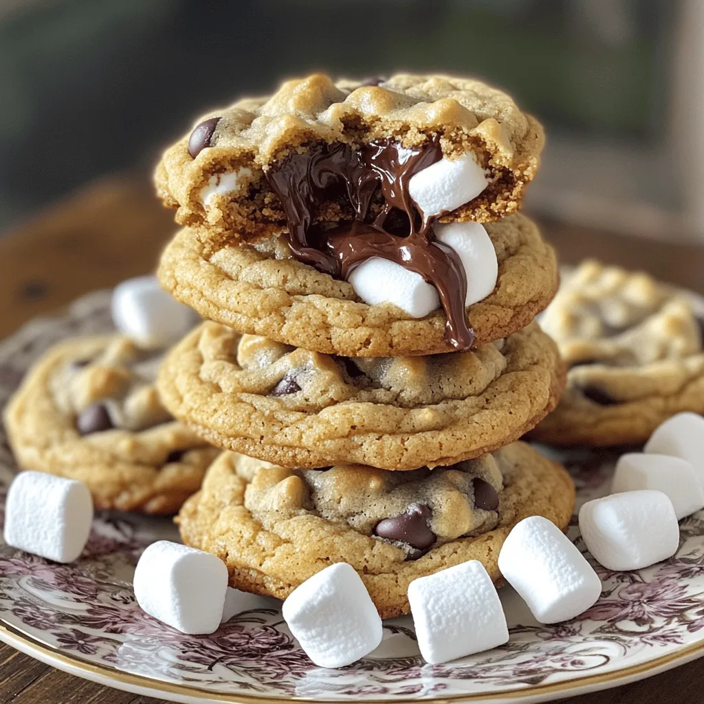 Um köstliche S'mores gefüllte Schokoladenkekse zu machen, brauchst du: - 1 Tasse ungesalzene Butter, weich - 3/4 Tasse brauner Zucker, fest gepackt - 3/4 Tasse Kristallzucker - 1 großes Ei - 2 Teelöffel Vanilleextrakt - 2 1/4 Tassen Weizenmehl - 1 Teelöffel Backnatron - 1/2 Teelöffel Salz - 1 Tasse Schokoladenstückchen (halb-süß oder Milchschokolade) - 8-10 große Marshmallows, halbiert - 8-10 Stücke Milchschokolade oder Schokoladentafeln - Graham-Cracker-Brösel (zum Wälzen) Diese Zutaten sind der Schlüssel zu einem schokoladigen, süßen Erlebnis. Die Mischung aus Schokolade, Marshmallows und Keksen bringt jeden zum Schmelzen. Für die Zubereitung der Kekse benötigst du: - Eine große Rührschüssel - Einen Handmixer oder eine Küchenmaschine - Esslöffel und Teelöffel zum Abmessen - Ein Backblech - Backpapier - Ein Kuchengitter zum Abkühlen Diese Utensilien helfen dir, den Teig einfach zu mischen und die Kekse perfekt zu backen. Falls du eine Zutat nicht hast, gibt es Alternativen: - Anstelle von ungesalzener Butter kannst du auch Margarine verwenden. - Du kannst auch Kokosöl statt Butter nutzen, um eine andere Geschmacksnote zu erzielen. - Für glutenfreie Kekse ersetze das Weizenmehl durch eine glutenfreie Mehlmischung. - Anstelle von Schokoladenstückchen kannst du auch weiße Schokolade oder Erdnussbutterstücke versuchen. Diese Optionen machen das Rezept flexibler und anpassungsfähig. So kann jeder die Kekse genießen! Um leckere S'mores gefüllte Schokoladenkekse zu machen, beginne mit der Vorbereitung des Teigs. Heize deinen Ofen auf 175°C vor. Nimm eine große Rührschüssel und gib die weiche Butter, den braunen Zucker und den Kristallzucker hinein. Schlage die Mischung mit einem Handmixer, bis sie leicht und fluffig ist. Füge dann ein großes Ei und zwei Teelöffel Vanilleextrakt hinzu. Rühre alles gut zusammen. In einer anderen Schüssel vermenge zwei Tassen Weizenmehl, einen Teelöffel Backnatron und einen halben Teelöffel Salz. Gib die trockenen Zutaten nach und nach zur feuchten Mischung. Rühre so lange, bis alles gut vermischt ist. Füge eine Tasse Schokoladenstückchen hinzu und hebe sie vorsichtig unter. Hier kommt der spaßige Teil! Nimm etwa zwei Esslöffel Teig und forme sie zu einer flachen Scheibe. Lege ein Stück Milchschokolade und eine halbe Marshmallow in die Mitte. Wickele den Teig um die Füllung und forme ihn zu einer Kugel. Wälze die gefüllte Keks-Kugel in Graham-Cracker-Bröseln, bis sie gleichmäßig bedeckt ist. Platziere die Kugeln auf einem Backblech, das du mit Backpapier ausgelegt hast. Achte darauf, genug Platz zwischen den Keksen zu lassen, da sie beim Backen auseinanderlaufen. Jetzt ist es Zeit, die Kekse zu backen! Schiebe das Backblech in den vorgeheizten Ofen. Backe die Kekse für 10 bis 12 Minuten. Die Ränder sollten goldbraun sein, während die Mitte noch etwas wabbelig aussieht. Das ist okay! Sie garen weiter, wenn sie abkühlen. Lass die Kekse für etwa fünf Minuten auf dem Blech abkühlen. Danach lege sie auf ein Kuchengitter, damit sie ganz auskühlen können. Möchtest du mehr über die köstlichen S'mores gefüllten Schokoladenkekse erfahren? Hier ist die [Full Recipe]. Ein häufiger Fehler ist, den Teig zu lange zu mischen. Mische nur, bis alles gut verbunden ist. Wenn du zu viel mischst, werden die Kekse hart. Achte auch darauf, die Kekse nicht zu lange im Ofen zu lassen. Wenn die Ränder goldbraun sind, sind sie fertig. Die Mitte darf noch weich sein; sie festigt sich beim Abkühlen. Die ideale Temperatur für diese Kekse liegt bei 175°C (350°F). Bei dieser Temperatur backen sie gleichmäßig und werden schön weich. Wenn dein Ofen heißer ist, können die Kekse außen verbrennen, während sie innen roh bleiben. Verwende ein Ofenthermometer, um sicherzustellen, dass die Temperatur stimmt. Nach dem Backen lasse die Kekse etwa fünf Minuten auf dem Blech abkühlen. Danach lege sie auf ein Kuchengitter. So können sie gleichmäßig auskühlen. Wenn du sie zu früh bewegst, könnten sie zerbrechen. Achte darauf, sie nicht in einen luftdichten Behälter zu legen, bevor sie ganz abgekühlt sind. So bleiben sie schön weich und frisch. {{image_4}} Du kannst viele leckere Füllungen für S'mores Kekse ausprobieren. Eine beliebte Option ist Erdnussbutter. Sie gibt dem Keks einen nussigen Geschmack. Nutella ist ebenfalls eine tolle Wahl. Es macht die Kekse schön schokoladig und cremig. Frische Früchte wie Himbeeren oder Bananen sind auch möglich. Sie bringen eine fruchtige Note in das Rezept. Du kannst sogar Karamellstückchen hinzufügen. Das sorgt für eine süße Überraschung in jedem Biss. Wenn du glutenfrei backen möchtest, kannst du glutenfreies Mehl verwenden. Achte darauf, dass es für Kekse geeignet ist. Du kannst auch die Butter durch Kokosöl ersetzen. Das macht die Kekse veganfreundlich. Nutze einen Leinsamen-Ei-Ersatz, um das Ei zu ersetzen. Das gibt dem Teig die richtige Konsistenz. Für die Schokolade kannst du Zartbitterschokolade oder vegane Schokolade nutzen. Achte darauf, dass die Marshmallows vegan sind. Es gibt tolle Marken, die darauf achten. Du kannst die S'mores Kekse auch in Brownies verwandeln. Mische den S'mores-Keks-Teig mit Brownie-Teig. Das ergibt einen schokoladigen Genuss. Wenn du Muffins backen möchtest, nutze den Teig für S'mores Muffins. Fülle sie mit Schokolade und einem Stück Marshmallow. Eine weitere Idee ist, die Kekse als Eisdessert zu nutzen. Lege eine Kugel Eis zwischen zwei Kekse. So hast du einen leckeren Keks-Sandwich. Mit diesen Variationen kannst du das Rezept immer wieder neu entdecken. Die S'mores gefüllten Schokoladenkekse sollten in einem luftdichten Behälter aufbewahrt werden. Dadurch bleiben sie frisch und weich. Ich empfehle, die Kekse zwischen Lagen von Backpapier zu lagern. So kleben sie nicht zusammen. Stelle den Behälter an einen kühlen, trockenen Ort, fern von Sonnenlicht. Diese Kekse bleiben bei richtiger Lagerung etwa eine Woche frisch. Du kannst sie auch einfrieren. Lege sie einfach in einen luftdichten Behälter oder einen Gefrierbeutel. Achte darauf, die Luft herauszudrücken. So bleiben sie bis zu drei Monate lecker. Um sie aufzutauen, lasse sie einfach bei Raumtemperatur stehen. Um die Kekse warm und köstlich zu genießen, kannst du sie auf ein Backblech legen und bei 150°C für etwa 5 Minuten erwärmen. So schmelzen die Schokoladenstückchen leicht und die Kekse werden weich. Du kannst auch die Mikrowelle verwenden. Erwärme jeden Keks für etwa 10-15 Sekunden. So bleibt der Schokoladengeschmack frisch und lecker. S'mores gefüllte Schokoladenkekse brauchen im Ofen etwa 10 bis 12 Minuten. Die Kanten sollten goldbraun sein, während die Mitte etwas wabbelig bleibt. So bleibt der Keks innen weich und lecker. Ja, du kannst diesen Teig für viele andere Kekse verwenden. Er ist sehr vielseitig. Du kannst verschiedene Schokoladensorten oder Nüsse hinzufügen. Auch das Ersetzen von Marshmallows ist möglich. Sei kreativ und entdecke neue Geschmäcker! Für S'mores Kekse sind die besten Ergänzungen: - Erdnussbutterstückchen - Weiße Schokolade - Karamellstücke - Gekochte Früchte wie Banane oder Erdbeere Diese Zutaten bringen zusätzliche Aromen und Texturen in die Kekse. Experimentiere und finde deine perfekte Kombination! Für das vollständige Rezept, schau dir die [Full Recipe] an. S'mores gefüllte Schokoladenkekse sind lecker und einfach zu machen. Wir haben die Hauptzutaten, Küchenutensilien und mögliche Substitute besprochen. Die Schritt-für-Schritt-Anleitung zeigt dir, wie du den Teig vorbereitest und die Kekse füllst. Außerdem gab es Tipps, um häufige Fehler zu vermeiden und sie perfekt zu backen. Du kannst sogar verschiedene Füllungen ausprobieren. Denke daran, die Kekse richtig zu lagern, um ihre Frische zu bewahren. Mit diesen Punkten bist du bestens gerüstet, um selbst köstliche Kekse zu kreieren. Viel Spaß beim Backen!