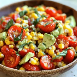 - 2 Tassen Kirschtomaten, halbiert - 1 Tasse frische Maiskörner (oder abgetropft aus der Dose) - 1 rote Paprika, gewürfelt - 1 kleine rote Zwiebel, fein gehackt - 1 Avocado, gewürfelt - 1/4 Tasse frische Basilikumblätter, gehackt Die Hauptzutaten für meinen gerösteten Tomaten-Mais-Salat sind frisch und voll von Geschmack. Kirschtomaten sind süß und saftig. Sie bringen Farbe und Frische. Frische Maiskörner fügen eine knackige Textur hinzu. Sie können frischen Mais verwenden oder Dosenmais nehmen. Rote Paprika bringt Süße und Knackigkeit. Rote Zwiebeln geben einen tollen Biss. Avocado sorgt für Cremigkeit und einen reichhaltigen Geschmack. Basilikum rundet das Ganze mit seinem frischen Aroma ab. - 2 Esslöffel Olivenöl - 1 Esslöffel Balsamicoessig - Salz und Pfeffer nach Geschmack Das Dressing ist einfach, aber sehr schmackhaft. Olivenöl bringt eine glatte Textur. Balsamicoessig fügt eine süß-saure Note hinzu. Mit Salz und Pfeffer wird der Geschmack verstärkt. Dieses einfache Dressing hebt die Aromen der Zutaten hervor. Um das volle Rezept zu sehen, schau dir den Abschnitt "Full Recipe" an. Heizen Sie Ihren Ofen auf 200°C vor. Dies sorgt für eine gleichmäßige Röstung. Während der Ofen vorheizt, bereiten Sie das Gemüse vor. Schneiden Sie die Kirschtomaten in zwei Hälften. Wenn Sie frische Maiskörner verwenden, schälen Sie den Mais und schneiden ihn ab. Würfeln Sie die rote Paprika und hacken Sie die rote Zwiebel fein. Diese Schritte sind wichtig, um die Aromen optimal zu entfalten. Verteilen Sie die halbierten Tomaten und die frischen Maiskörner gleichmäßig auf einem Backblech. Beträufeln Sie das Gemüse mit einem Esslöffel Olivenöl. Würzen Sie es mit Salz und Pfeffer nach Geschmack. Wenden Sie die Zutaten gut, damit sie gleichmäßig bedeckt sind. Rösten Sie das Ganze im Ofen für 20 bis 25 Minuten. Achten Sie darauf, das Gemüse während des Röstens einmal umzurühren. So wird alles schön goldbraun und zart. Während das Gemüse röstet, ist es Zeit für das Dressing. Nehmen Sie eine kleine Schüssel und geben Sie das restliche Olivenöl und den Balsamicoessig hinein. Rühren Sie die Zutaten gut um, bis sie gut vermischt sind. Das Dressing gibt dem Salat Frische und Geschmack. In einer großen Schüssel kombinieren Sie die gerösteten Tomaten, den Mais, die gewürfelte Paprika, die gehackte Zwiebel, die Avocado und das Basilikum. Träufeln Sie dann das vorbereitete Dressing über den Salat. Mischen Sie alles vorsichtig, damit die Zutaten gleichmäßig verteilt sind. Passen Sie die Würzung an, indem Sie mehr Salz und Pfeffer hinzufügen, falls nötig. Dieser Salat ist frisch und nahrhaft. Für das gesamte Rezept, schauen Sie sich das vollständige Rezept an. - Optimale Backzeit: Rösten Sie die Kirschtomaten und den Mais für 20 bis 25 Minuten. So bekommen die Tomaten eine schöne Farbe und der Mais wird zart. Überprüfen Sie die Röstung regelmäßig. Rühren Sie die Zutaten um, damit sie gleichmäßig garen. - Hochwertige Zutaten verwenden: Nehmen Sie frische Kirschtomaten und süße Maiskörner. Diese Zutaten machen den Salat besonders lecker. Hochwertige Produkte sorgen für den besten Geschmack. - Anpassungen nach Geschmack: Sie können den Salat nach Ihrem Wunsch würzen. Fügen Sie mehr Salz oder Pfeffer hinzu, wenn Sie es mögen. Probieren Sie es einfach aus, bis es perfekt ist. - Weitere Gewürze und Kräuter: Frische Kräuter machen den Salat lebendig. Experimentieren Sie mit Oregano oder Petersilie. Sie können auch einen Spritzer Zitrone für mehr Frische hinzufügen. - Ideale Beilagen: Servieren Sie den Salat mit gegrilltem Hähnchen oder Fisch. Er passt auch gut zu Sandwiches oder Wraps. - Passende Getränke: Ein kühles Glas Weißwein oder Wasser mit Zitrone ergänzt den Salat perfekt. Diese Getränke steigern das Geschmackserlebnis. Für die vollständige Zubereitung schauen Sie sich das Full Recipe an. {{image_4}} Um den gerösteten Tomaten-Mais-Salat noch besser zu machen, können Sie zusätzliche Zutaten hinzufügen. Feta-Käse oder Mozzarella bringen eine cremige Textur. Diese Käsesorten passen gut zu den süßen Tomaten und dem zarten Mais. Sie können auch andere Gemüsearten verwenden. Gegrillte Zucchini oder Paprika geben dem Salat mehr Geschmack. Karotten oder Gurken sorgen für zusätzlichen Crunch. Seien Sie kreativ mit dem, was Sie mögen! Wenn Sie eine vegane oder glutenfreie Option wünschen, ist das einfach. Ersetzen Sie das Balsamico-Dressing durch ein einfaches Zitronen-Olivenöl-Dressing. Mischen Sie dafür frischen Zitronensaft mit Olivenöl. Dies gibt dem Salat einen frischen Geschmack, ohne tierische Produkte. Passen Sie den Salat je nach Jahreszeit an. Im Sommer sind frische Tomaten und Mais am besten. Im Herbst können Sie Kürbis oder Rüben hinzufügen. Im Winter sind geröstete Wurzelgemüse eine tolle Wahl. Nutzen Sie das, was gerade Saison hat. So bleibt der Salat frisch und lecker. Um deinen gerösteten Tomaten-Mais-Salat frisch zu halten, lagere ihn in einem luftdichten Behälter. Dies schützt den Salat vor dem Austrocknen und Gerüchen aus dem Kühlschrank. Der Salat bleibt so bis zu drei Tage frisch. Achte darauf, die Avocado erst kurz vor dem Servieren hinzuzufügen. Sie kann sonst braun werden und den Geschmack beeinträchtigen. Du kannst viele Zutaten im Voraus vorbereiten. Röste die Tomaten und den Mais am Tag davor. Lass sie abkühlen und stelle sie in den Kühlschrank. Du kannst auch die Paprika, Zwiebel und Basilikum schneiden. Diese Schritte machen das Kochen einfacher. Mische alles kurz vor dem Servieren. So bleiben die Aromen frisch und knackig. Eingefroren ist der Salat nicht ideal, da die frischen Zutaten ihre Textur verlieren. Du kannst aber die gerösteten Tomaten und den Mais separat einfrieren. Achte darauf, sie gut zu verpacken. Wenn du sie benutzen möchtest, tau sie einfach im Kühlschrank auf. Kombiniere sie dann mit frischen Zutaten für einen leckeren Salat. Der geröstete Tomaten-Mais-Salat hält sich im Kühlschrank etwa drei Tage. Um die Frische zu bewahren, bewahre ihn in einem luftdichten Behälter auf. Achte darauf, dass das Gemüse gut abgekühlt ist, bevor du es in den Kühlschrank stellst. So vermeidest du Feuchtigkeit, die den Salat matschig machen kann. Ja, du kannst den Salat im Voraus zubereiten. Röste die Tomaten und den Mais, lass sie abkühlen und kombiniere sie mit den anderen Zutaten. Bewahre den Salat ohne Dressing im Kühlschrank auf. Mische das Dressing erst kurz vor dem Servieren hinzu. So bleibt der Salat frisch und knackig. Es gibt viele Möglichkeiten, diesen Salat zu variieren. Du kannst Feta-Käse oder Mozzarella hinzufügen, um ihn cremiger zu machen. Andere Gemüse wie Gurken oder Radieschen passen ebenfalls gut dazu. Für einen extra Crunch kannst du Nüsse oder Samen hinzufügen. Probiere auch verschiedene Kräuter wie Petersilie oder Koriander aus. Ja, dieser Salat ist glutenfrei und vegan. Er enthält keine tierischen Produkte oder Gluten. Wenn du den Balsamico-Essig durch einen anderen Essig ersetzt, bleibt er auch für verschiedene Geschmäcker geeignet. Diese Flexibilität macht den Salat ideal für viele Diäten. Zusammenfassend haben wir frische Zutaten für den Salat und ein einfaches Rezept behandelt. Der Röstprozess und das Dressing machen ihn besonders lecker. Wichtig sind auch Tipps zur Lagerung und Variationen. Egal, ob du ihn alleine genießt oder mit Freunden teilst, dieser Salat bringt Freude. Experimentiere mit verschiedenen Zutaten, um deinen perfekten Salat zu finden. Kreativität in der Küche zahlt sich aus!